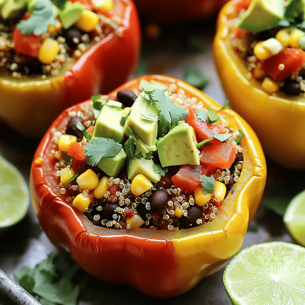 - 4 große Paprika (jede Farbe) - 1 Tasse Quinoa - 1 Dose schwarze Bohnen Um die perfekte Füllung für deine veganen gefüllten Paprika zu machen, brauchst du frische Zutaten. Wähle große, reife Paprika aus. Du kannst jede Farbe verwenden, die dir gefällt. Sie bringen Farbe und Geschmack auf den Tisch. Quinoa ist nährstoffreich und eine tolle Basis. Sie wird leicht und fluffig, wenn du sie in Gemüsebrühe kochst. Die schwarzen Bohnen fügen Protein hinzu und machen die Füllung herzhaft. - 1 Teelöffel geräucherter Paprika - 1 Teelöffel Kreuzkümmel - 1 Teelöffel Knoblauchpulver Die richtigen Gewürze machen den Unterschied. Geräucherter Paprika gibt einen tiefen, rauchigen Geschmack. Kreuzkümmel bringt eine erdige Note. Knoblauchpulver gibt einen schönen, warmen Geschmack. Diese Gewürze zusammen machen die Füllung spannend und lecker. - 1/4 Tasse frischer Koriander - 1 Avocado, gewürfelt - Limettenspalten Um die gefüllten Paprika zu vervollständigen, kannst du frischen Koriander hinzufügen. Er bringt Frische. Die gewürfelte Avocado macht das Gericht cremig und reichhaltig. Limettenspalten sind perfekt, um einen spritzigen Kick zu geben. Diese Toppings machen die gefüllten Paprika noch köstlicher. Für das vollständige Rezept, schau dir die [Full Recipe] an! Zuerst nehmen Sie die großen Paprika. Schneiden Sie den oberen Teil ab und entfernen Sie die Kerne. Achten Sie darauf, die inneren Wände gut zu säubern. Stellen Sie die Paprika aufrecht in eine Auflaufform. So bleibt die Füllung gut drin, während sie backt. Nehmen Sie einen mittelgroßen Topf und bringen Sie die Gemüsebrühe zum Kochen. Fügen Sie die abgespülte Quinoa hinzu. Reduzieren Sie die Hitze auf niedrig und decken Sie den Topf ab. Lassen Sie die Quinoa etwa 15 Minuten köcheln. Die Quinoa ist fertig, wenn sie die ganze Flüssigkeit aufgenommen hat. In einer großen Schüssel kombinieren Sie die gekochte Quinoa, schwarze Bohnen, Mais und gewürfelte Tomaten. Fügen Sie die Gewürze hinzu: geräucherter Paprika, Kreuzkümmel, Knoblauchpulver sowie Salz und Pfeffer. Mischen Sie alles gut. Füllen Sie dann jede Paprika großzügig mit der Quinoa-Mischung. Drücken Sie die Füllung leicht an, damit sie gut sitzt. Heizen Sie den Ofen auf 190 °C vor. Decken Sie die Auflaufform mit Aluminiumfolie ab. Backen Sie die gefüllten Paprika für 25 bis 30 Minuten. Sie sind fertig, wenn die Paprika zart sind. Nehmen Sie die Folie ab und backen Sie für weitere 10 Minuten. So erhalten Sie eine leicht angebratene Oberfläche. Jetzt sind die veganen gefüllten Paprika bereit, um serviert zu werden. Für das vollständige Rezept schauen Sie sich die [Full Recipe] an. Um die besten Paprika zu wählen, achte auf einige Dinge: - Die Paprika sollte fest und leicht glänzend sein. - Keine Flecken oder Druckstellen sind ein gutes Zeichen. - Du kannst jede Farbvariante wählen: rot, gelb oder grün. Jede hat ihren eigenen Geschmack. Du kannst den Geschmack deiner gefüllten Paprika ganz einfach anpassen: - Variiere die Gewürze nach deinem Geschmack. Füge mehr Kreuzkümmel oder Chili hinzu. - Du kannst auch anderes Gemüse oder Nüsse in die Füllung geben. Zucchini, Karotten oder Walnüsse passen gut dazu. Wenn du Zeit sparen willst, bereite die Füllung im Voraus vor: - Koche die Quinoa und mische sie mit den Bohnen und dem Gemüse. - Lagere die Füllung in einem Behälter im Kühlschrank. - Du kannst die gefüllten Paprika auch einfrieren. Lass sie nach dem Backen abkühlen und lege sie in einen Gefrierbeutel. - Um sie später zu genießen, backe sie einfach im Ofen auf. Für das vollständige Rezept schaue dir die Anleitung für die veganen gefüllten Paprika an. {{image_4}} Für die Füllung der veganen gefüllten Paprika können Sie verschiedene Getreidearten verwenden. Brauner Reis ist eine großartige Option. Er gibt der Füllung eine schöne Textur. Couscous ist eine weitere tolle Wahl, da er schnell kocht und leicht zu verarbeiten ist. Sie können auch Linsen anstelle von Bohnen verwenden. Linsen sind nahrhaft und bringen einen tollen Geschmack. Sie sind auch reich an Eiweiß. Experimentieren Sie mit diesen Alternativen, um neue Geschmäcker zu entdecken. Vegane Käsealternativen sind eine gute Ergänzung. Sie können pflanzlichen Käse verwenden, um die Füllung cremiger zu machen. Käse eignet sich gut im Inneren der Paprika oder als Topping. Ein schmelzender Käse auf der Oberseite kann das Gericht sehr ansprechend machen. Es gibt viele Optionen auf pflanzlicher Basis. So können Sie die perfekte Wahl für Ihre gefüllten Paprika treffen. Gewürze sind wichtig für den Geschmack. Experimentieren Sie mit italienischen Gewürzen wie Oregano und Basilikum. Mexikanische Gewürze wie Kreuzkümmel und Chili können auch eine schöne Note hinzufügen. Frische Kräuter sind ebenfalls hilfreich. Koriander und Petersilie können Ihrer Füllung einen frischen Geschmack verleihen. Diese kleinen Änderungen können große Wirkung zeigen und Ihre gefüllten Paprika noch köstlicher machen. Um gefüllte Paprika frisch zu halten, lege sie in einen luftdichten Behälter. So bleibt die Feuchtigkeit erhalten. Stelle den Behälter in den Kühlschrank. Die optimalen Lagerbedingungen sind kühl und dunkel. Gefüllte Paprika halten sich im Kühlschrank etwa 3 bis 5 Tage. Nach dieser Zeit kann der Geschmack nachlassen. Achte auf Anzeichen von Verderb, wie einen unangenehmen Geruch oder eine schleimige Textur. Um gefüllte Paprika einzufrieren, folge diesen Schritten: 1. Lasse die Paprika nach dem Kochen abkühlen. 2. Verpacke sie in frischer Folie oder einem Gefrierbeutel. 3. Beschrifte den Beutel mit dem Datum. So bleiben die gefüllten Paprika bis zu 3 Monate frisch. Um gefüllte Paprika aufzuwärmen, nimm sie aus dem Gefrierfach und lasse sie im Kühlschrank auftauen. Danach kannst du sie im Ofen oder in der Mikrowelle aufwärmen. Stelle sicher, dass sie gleichmäßig heiß sind, bevor du sie servierst. Frische gefüllte Paprika schmecken am besten. Sie haben eine knackige Textur und intensiven Geschmack. Lagerung kann jedoch praktisch sein, besonders für Meal Prep. Aufbewahrte gefüllte Paprika können weicher werden. Der Geschmack kann weniger frisch sein. Trotzdem bleibt die Füllung nahrhaft und lecker. Die Vorbereitungszeit für vegane gefüllte Paprika beträgt etwa 15 Minuten. Die Gesamtzeit, einschließlich Backen, liegt bei etwa einer Stunde. Dies macht es einfach, ein gesundes und leckeres Gericht in kurzer Zeit zu zaubern. Ja, du kannst die gefüllten Paprika im Voraus zubereiten. Bereite die Füllung einige Stunden vorher oder sogar einen Tag zuvor zu. Bewahre die Füllung im Kühlschrank auf, bis du bereit bist, sie zu verwenden. Du kannst auch die gefüllten Paprika ganz formen und dann im Kühlschrank lagern. So sparst du Zeit am Tag des Servierens. Zu gefüllten Paprika passen viele Beilagen gut. Hier sind einige Vorschläge: - Ein frischer grüner Salat mit einem leichten Dressing. - Reis oder Quinoa als Beilage. - Ein einfaches Brot, wie Baguette oder Ciabatta, um die Aromen aufzusaugen. - Getränke wie frischer Limettensaft oder ein leichtes Citruswasser ergänzen das Gericht gut. Wenn du die gefüllten Paprika nach dem Full Recipe zubereitest, wirst du sicher viele Komplimente erhalten! Vegane gefüllte Paprika sind ein tolles und gesundes Gericht. Wir haben die Hauptzutaten wie Quinoa und schwarze Bohnen betrachtet. Die richtige Zubereitung ist einfach und macht viel Spaß. Tipps zu Variationen und Lagerung helfen, das Gericht noch besser zu gestalten. Am Ende sind diese gefüllten Paprika nicht nur lecker, sondern auch vielseitig. Experimentiere mit verschiedenen Zutaten und entdecke neue Geschmackskombinationen. So wird jede Mahlzeit zum Genuss. Probier es aus und lass dich überraschen!