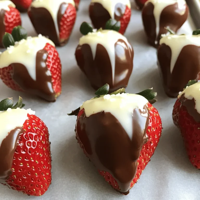 - 450 g frische Erdbeeren - 225 g Zartbitterschokolade - 115 g weiße Schokolade (optional) - 1 Teelöffel Kokosöl (optional) - Meersalz oder gehackte Nüsse (zum Topping, optional) Ich liebe es, frische Erdbeeren in Schokolade zu tauchen. Die Hauptzutaten sind einfach. Du brauchst 450 g frische Erdbeeren. Achte darauf, sie gut zu waschen und zu trocknen. Feuchtigkeit kann die Schokolade abperlen lassen. Die Schokolade ist der Star dieses Rezepts. Verwende 225 g Zartbitterschokolade mit mindestens 70 % Kakao. Diese Schokolade gibt einen reichen Geschmack. Wenn du etwas Kreatives möchtest, füge 115 g weiße Schokolade hinzu. Sie ist perfekt für die Verzierung. Zusätzlich kannst du einen Teelöffel Kokosöl verwenden. Das macht die Schokolade glatt und glänzend. Du kannst auch Meersalz oder gehackte Nüsse als Topping nutzen. Diese Zutaten geben deiner Kreation das gewisse Extra. Für das vollständige Rezept schau dir bitte die [Full Recipe] an. Um die Erdbeeren richtig vorzubereiten, wasche sie gründlich. Danach trockne sie vorsichtig mit einem Papiertuch ab. Achte darauf, dass sie nicht feucht sind. Wenn die Erdbeeren feucht bleiben, bleibt die Schokolade nicht haften. Es ist wichtig, dass du jeden Stiel greifst, um die Erdbeeren zu halten. So kannst du sie gut eintauchen und sauber arbeiten. Für die Zartbitterschokolade benutze die Mikrowelle. Gib die gehackte Schokolade in eine mikrowellengeeignete Schüssel. Erhitze sie in 20-Sekunden-Intervallen. Rühre die Schokolade zwischendurch um, bis sie glatt ist. Wenn du eine geschmeidige Textur möchtest, füge einen Teelöffel Kokosöl hinzu. Das macht die Schokolade noch besser zum Eintauchen. Halte jede Erdbeere am Stiel und tauche sie in die geschmolzene Schokolade. Achte darauf, dass sie gleichmäßig bedeckt ist. Lass die überschüssige Schokolade abtropfen. Lege die Erdbeeren auf ein mit Backpapier ausgelegtes Blech. Lass Abstand zwischen den Erdbeeren, damit sie nicht zusammenkleben. Wenn du weiße Schokolade zur Dekoration nutzen möchtest, schmelze sie wie die dunkle Schokolade. Verwende eine Gabel oder einen Spritzbeutel, um kreativ zu sein. Du kannst die Erdbeeren auch mit Meersalz oder Nüssen bestreuen, bevor die Schokolade fest wird. - Temperatur der Schokolade: Die Schokolade sollte warm, aber nicht heiß sein. Ideal ist eine Temperatur zwischen 30 und 32 Grad Celsius. So bleibt die Schokolade geschmeidig und lässt sich gut auftragen. - Vermeidung von Feuchtigkeit: Feuchtigkeit ist der Feind beim Dipping. Stelle sicher, dass die Erdbeeren ganz trocken sind. Tupfe sie mit einem Papiertuch ab, bevor du sie in die Schokolade tauchst. - Vorschläge für kreative Toppings: Du kannst die Schokolade mit vielen Dingen dekorieren. Zum Beispiel mit gehackten Nüssen, bunten Streuseln oder Kokosraspeln. Sei kreativ und mische verschiedene Toppings. - Tipps zur Verwendung von Spritzbeuteln: Ein Spritzbeutel ist perfekt für feine Dekoration. Fülle den Beutel mit geschmolzener weißer Schokolade. Drücke vorsichtig, um schöne Muster auf die Erdbeeren zu zaubern. - Was tun, wenn die Schokolade nicht haftet?: Wenn die Schokolade nicht haftet, könnte es an der Feuchtigkeit liegen. Stelle sicher, dass die Erdbeeren trocken sind. Erwärme auch die Schokolade nochmal leicht, um sie geschmeidiger zu machen. - Ratschläge bei Abplatzen der Schokolade: Abplatzen kann passieren, wenn die Schokolade zu dick ist oder die Erdbeeren zu kalt sind. Achte darauf, die Schokolade gleichmäßig dünn aufzutragen. Lass die Erdbeeren vor dem Dipping etwas Raumtemperatur erreichen. {{image_4}} Bei Schokoladenüberzogenen Erdbeeren spielen die Schokoladenarten eine große Rolle. Ich liebe Zartbitterschokolade. Sie hat einen tiefen, reichen Geschmack. Milchschokolade ist süßer und cremiger. Beide Optionen sind köstlich, aber sie bieten unterschiedliche Erlebnisse. - Zartbitterschokolade: Sie hat oft 70 % Kakao oder mehr. Die Bitterkeit passt perfekt zu süßen Erdbeeren. - Milchschokolade: Sie ist milder und süßer. Sie ist ideal für Fans von süßem Geschmack. Es gibt auch andere Schokoladensorten, die du ausprobieren kannst. Weiße Schokolade ist eine beliebte Wahl. Sie hat einen süßen, cremigen Geschmack, der gut zu Erdbeeren passt. Vegane Schokolade ist eine tolle Option für Veganer. Sie wird aus Pflanzenfetten hergestellt und ist oft genauso lecker. Jetzt kommen wir zu den Toppings. Diese machen deine Erdbeeren noch interessanter. Du kannst kreativ sein und verschiedene Zutaten verwenden. - Schokoladensplitter: Füge gehackte Nüsse oder bunte Streusel hinzu. - Kokosflocken: Diese geben einen tropischen Touch. - Karamellsoße: Ein wenig Karamell macht die Erdbeeren dekadent. Du kannst auch andere Früchte kombinieren. Bananen oder Ananasstücke passen gut. Diese Kombinationen bringen neue Aromen in dein Dessert. Wenn du gesunde Alternativen suchst, sind dunkle Schokoladen eine hervorragende Wahl. Sie enthalten mehr Kakao und weniger Zucker. Dunkle Schokolade hat auch Antioxidantien. - Verwendung von dunkler Schokolade: Wähle mindestens 70 % Kakao für den besten Geschmack und die besten Vorteile. - Zuckerfreie Optionen: Es gibt zuckerfreie Schokoladen, die süß und lecker sind. Diese sind perfekt für Menschen, die ihren Zuckerkonsum reduzieren möchten. Mit diesen Variationen kannst du deine Schokoladenüberzogenen Erdbeeren nach deinem Geschmack anpassen. Probiere verschiedene Kombinationen aus und finde deine Lieblingsversion! Möchtest du das Rezept? Hier ist der Link zum [Full Recipe]. Um Schokoladenüberzogene Erdbeeren frisch zu halten, lagere sie im Kühlschrank. Lege sie in einen luftdichten Behälter. So bleibt die Schokolade knusprig und die Erdbeeren saftig. Vermeide es, sie mit anderen Lebensmitteln zu mischen. Dies kann den Geschmack beeinflussen. Hier sind einige Tipps für die Lagerung: - Verwende Backpapier: Lege die Erdbeeren auf Backpapier, bevor du sie in den Behälter legst. Das verhindert, dass sie zusammenkleben. - Kühle sie schnell: Stelle sicher, dass die Erdbeeren nach dem Dippen schnell in den Kühlschrank kommen. So härtet die Schokolade besser aus. Schokoladenüberzogene Erdbeeren sind am besten, wenn sie frisch sind. Sie halten sich bis zu 24 Stunden im Kühlschrank. Nach dieser Zeit können sie weich werden. Die Erdbeeren verlieren ihre frische und die Schokolade kann schmelzen. Wenn du die Erdbeeren länger aufbewahren möchtest, kannst du sie gefrieren. Wickele jede Erdbeere in Frischhaltefolie. Lege sie in einen Gefrierbeutel und entferne die Luft. So bleiben sie bis zu einem Monat frisch. Beachte jedoch, dass die Textur nach dem Auftauen anders sein kann. Die Schokolade kann brüchig werden und die Erdbeeren können matschig wirken. Also genieße sie frisch oder teile sie mit Freunden! Schokoladenüberzogene Erdbeeren halten etwa 24 Stunden im Kühlschrank. Lagere sie in einem luftdichten Behälter. Feuchtigkeit und Wärme können die Haltbarkeit verringern. Achte darauf, dass sie nicht in Kontakt mit Wasser kommen. Für die beste Frische genieße sie am selben Tag. Ja, du kannst die Schokolade im Voraus schmelzen. Schmelze sie wie beschrieben in der Mikrowelle. Lass die Schokolade dann abkühlen, bevor du sie lagerst. Verwende einen luftdichten Behälter. Du kannst die Schokolade später erneut erwärmen, wenn du bereit bist. Rühre sie gut durch, um eine glatte Konsistenz zu erhalten. Fertige Schokoladenüberzogene Erdbeeren bekommst du in vielen Geschäften. Besuche lokale Feinkostläden oder Supermärkte. Auch Online-Shops bieten sie oft an. Beliebte Marken haben oft diese Treats im Angebot. Achte auf die Qualität der Schokolade und der Erdbeeren. Ja, sie enthalten gesunde Nährstoffe. Erdbeeren sind reich an Vitaminen und Antioxidantien. Sie sind gut für das Herz und die Haut. Dunkle Schokolade hat auch gesundheitliche Vorteile. Sie enthält Flavonoide, die entzündungshemmend wirken. In Maßen genossen, sind sie eine schmackhafte Leckerei. Schokoladenüberzogene Erdbeeren sind perfekt für viele Anlässe. Sie sind ideal für Partys und Geburtstagsfeiern. Auch als Dessert für romantische Dinner sind sie beliebt. Nutze sie für Hochzeiten oder Valentinstag. Ihre Schönheit und der Geschmack machen sie zu einem Hit. Erdbeeren in Schokolade sind einfach und lecker. Wir haben die Hauptzutaten und fügt tolle Tipps hinzu. Mit der Schritt-für-Schritt-Anleitung gelingen sie dir leicht. Variationen bieten dir viel Spielraum für Kreativität. Achte auf die Lagerung, damit die Erdbeeren frisch bleiben. Schokoladenüberzogene Erdbeeren sind perfekt für Feste oder einfach für dich. Genieß das Zusammenspiel von Geschmack und Frische!