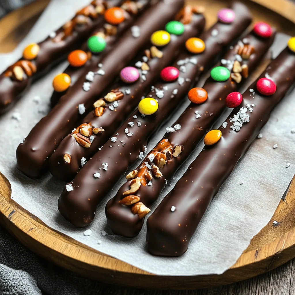 Für dieses leckere Rezept brauchst du: - 1 Tasse Brezelruten - 1 Tasse Zartbitterschokoladendrops - 1 Teelöffel Kokosöl Diese Zutaten sind einfach zu finden. Die Brezelruten geben einen tollen Crunch. Die Zartbitterschokoladendrops sorgen für einen süßen, schokoladigen Geschmack. Das Kokosöl hilft der Schokolade, schön cremig zu werden. Hier sind einige tolle Ideen für Toppings: - 1/2 Tasse gehackte Nüsse (Mandeln, Erdnüsse oder Haselnüsse) - 1/2 Tasse bunte Streusel - Meersalz zur Garnierung Die gehackten Nüsse bringen einen nussigen Geschmack und eine knusprige Textur. Bunte Streusel machen die Brezelruten fröhlich und einladend. Ein Hauch von Meersalz sorgt für einen feinen Kontrast zur Süße der Schokolade. Probiere verschiedene Toppings aus, um deinen eigenen Stil zu finden. So wird jede Brezel einzigartig! Du kannst alle diese Zutaten in einem Geschäft oder online kaufen. Sie sind wichtig für den perfekten Snack. Schau dir das Full Recipe für mehr Details an! Um die Schokoladenüberzogenen Brezelruten zu machen, schmelze zuerst die Schokolade. Nimm eine Tasse Zartbitterschokoladendrops und einen Teelöffel Kokosöl. Gib beides in eine mikrowellengeeignete Schüssel. Erhitze die Mischung in 30-Sekunden-Intervallen. Rühre die Schokolade zwischendurch um, bis sie glatt ist. Bereite dann ein Backblech vor. Lege es mit Backpapier aus. So bleibt die Schokolade nicht kleben. Tauche jede Brezelrute in die geschmolzene Schokolade. Achte darauf, dass die Ruten gleichmäßig bedeckt sind. Lass überschüssige Schokolade abtropfen. Jetzt kommt der spaßige Teil: Füge deine Toppings hinzu! Bestreue die noch warme Schokolade mit gehackten Nüssen oder bunten Streuseln. Das gibt den Brezelruten eine tolle Textur und Farbe. Lege die dekorierten Brezelruten auf das Backblech. Streue eine kleine Prise Meersalz darüber. Das Salz hebt den Geschmack der Schokolade hervor. Kühle die Brezelruten für etwa 30 Minuten im Kühlschrank. Warte, bis die Schokolade fest wird. Du findest das vollständige Rezept in dem Abschnitt "Zubereitung". - Temperaturkontrolle: Schokolade schmilzt am besten bei niedriger Wärme. Halte die Temperatur unter 50 Grad Celsius. So bleibt sie glatt und glänzend. - Verwendung der Mikrowelle: Stelle die Mikrowelle auf niedrige Leistung ein. Schmelze die Schokolade in 30-Sekunden-Intervallen. Rühre nach jedem Intervall um. So vermeidest du, dass die Schokolade anbrennt. - Gleichmäßiges Eintauchen: Tauche die Brezelruten langsam in die Schokolade. Achte darauf, dass sie gleichmäßig überzogen sind. Schwenke die Ruten sanft, um eine gleichmäßige Schicht zu erhalten. - Verhältnisse zwischen Schokolade und Brezel: Verwende genug Schokolade, um die Brezel gut zu bedecken. Zu wenig Schokolade lässt die Brezel trocken und weniger schmackhaft wirken. - Anrichten auf einem Teller: Platziere die dekorierten Brezelruten auf einem schönen Teller. So wirken sie einladend und lecker. - Geschenkverpackungsideen: Wickel die Brezelruten in Zellophan und binde sie mit einem hübschen Band zusammen. Das macht sie zu einem tollen Geschenk. Du kannst auch kleine Tütchen mit verschiedenen Sorten machen. {{image_4}} Du kannst die Schokolade leicht anpassen. Probiere weiße Schokolade statt Zartbitter. Sie hat einen süßen und cremigen Geschmack. Das macht die Brezelruten besonders lecker. Du kannst auch aromatisierte Schokolade verwenden. Zum Beispiel, schokolade mit Minze oder Orange. Das bringt neue Aromen in dein Rezept. Die Toppings machen die Brezelruten noch spannender. Füge getrocknete Früchte hinzu. Datteln oder Cranberries passen gut. Sie geben einen fruchtigen Biss. Keksstückchen sind auch eine tolle Wahl. Zerkleinere deine Lieblingskekse und streue sie über die Schokolade. Das sorgt für knusprige Textur. Gestalte die Brezelruten für verschiedene Anlässe. Nutze feiertagsbezogene Toppings wie bunte Streusel zu Ostern oder Halloween. So werden sie zu einem echten Hingucker. Du kannst auch spezielle Farbkombinationen verwenden. Wähle Farben für Geburtstage oder Hochzeiten. Das macht die Brezelruten zu perfekten Geschenken oder Snacks für Feste. Für das vollständige Rezept, schau dir die Details im Full Recipe an. Die besten Lagerbedingungen für schokoladenüberzogene Brezelruten sind wichtig. Lagern Sie sie bei Raumtemperatur. Zu viel Kälte kann die Schokolade hart machen. Ein kühler, trockener Ort ist ideal. Vermeiden Sie direkte Sonne, da dies die Schokolade schmelzen kann. Schokoladenüberzogene Brezelruten sind lecker, aber sie verderben auch. Die Haltbarkeit beträgt etwa eine Woche, wenn Sie sie richtig lagern. Bewahren Sie die Ruten in luftdichten Behältern auf. So bleiben sie frisch und knusprig. Lassen Sie die Ruten nicht offen stehen. Das macht sie weich und weniger schmackhaft. Haben Sie Schokoladenreste übrig? Nutzen Sie sie! Schmelzen Sie die Reste erneut und verwenden Sie sie für neue Snacks. Sie können Obst, Kekse oder andere Snacks eintauchen. So verschwenden Sie nichts und haben neue Leckereien. Schokoladenüberzogene Brezelruten halten sich gut, wenn Sie sie richtig lagern. Sie bleiben bei Raumtemperatur etwa eine Woche frisch. Wenn Sie sie im Kühlschrank aufbewahren, können sie bis zu zwei Wochen halten. Achten Sie darauf, sie in einem luftdichten Behälter zu lagern. So bleibt die Schokolade knackig und die Brezel nicht weich. Ja, Sie können die Brezelruten im Voraus zubereiten. Diese Leckerei eignet sich hervorragend für Partys oder Feiertage. Sie können die Brezelruten bis zu zwei Wochen vor dem Event machen. Lagern Sie sie einfach an einem kühlen, trockenen Ort. So sind sie bereit zum Servieren, wenn Gäste kommen. Sie finden schokoladenüberzogene Brezelruten in vielen Geschäften. Supermärkte, Konditoreien oder Online-Shops bieten oft diese Snacks an. Achten Sie auf die Qualität. Hochwertige Schokolade sorgt für einen besseren Geschmack. Lokale Märkte haben oft auch handgemachte Varianten, die besonders lecker sind. Das hängt von den Brezeln ab, die Sie verwenden. Viele Brezelruten enthalten Weizenmehl und sind daher nicht glutenfrei. Es gibt jedoch glutenfreie Brezeloptionen. Achten Sie beim Kauf darauf, glutenfreie Brezeln zu wählen. So können auch Menschen mit Glutenunverträglichkeit diese Leckerei genießen. Schokoladenüberzogene Brezelruten sind einfach zuzubereiten und bieten viele Variationen. Mit den richtigen Zutaten, wie Brezelruten und Zartbitterschokolade, schaffst du leckere Snacks. Achte beim Schmelzen der Schokolade auf die Temperatur. Experimentiere mit Toppings wie Nüssen oder bunten Streuseln, um sie interessant zu machen. Die Lagerung ist wichtig, damit sie frisch bleiben. Nutze die Tipps, um sie perfekt zu machen oder kreativ zu gestalten. Viel Spaß beim Ausprobieren dieser einfachen und köstlichen Leckereien!