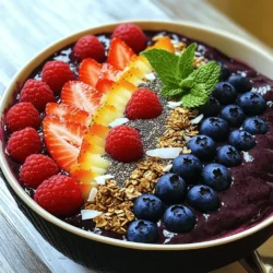 - Gefrorenes Açaí-Püree - Reife Banane - Mandelmilch oder Alternative Die Hauptzutaten sind einfach zu finden. Gefrorenes Açaí-Püree ist der Star der Schale. Es gibt ihm seinen einzigartigen, fruchtigen Geschmack. Du kannst es in vielen Geschäften kaufen. Achte darauf, dass es ungesüßt ist. Reife Bananen geben der Mischung eine süße und cremige Textur. Mandelmilch oder eine andere Milch macht die Mischung flüssiger. Du kannst auch Hafermilch oder Kokosmilch nutzen, je nach deinem Geschmack. - Granola und gemischte Beeren - Chiasamen und Kokosflocken - Dekoration mit Minzblättern Beläge machen deine Açaí-Schale bunt und lecker. Granola sorgt für einen knusprigen Biss. Die Beeren bringen frische und Farbe. Du kannst Erdbeeren, Heidelbeeren oder Himbeeren nehmen. Chiasamen sind eine tolle Ergänzung für die Nährstoffe. Sie sind klein, aber stark in der Wirkung! Kokosflocken bringen einen tropischen Geschmack. Minzblätter sind das i-Tüpfelchen. Sie machen die Schale noch schöner und frischer. Für das volle Rezept, schau dir die Regenbogen Glück Açaí Schalen an. Zuerst nimmst du den Mixer für die Açaí-Mischung. Gib das gefrorene Açaí-Püree, die Banane und die Mandelmilch in den Mixer. Mixe alles gut, bis die Mischung glatt ist. Wenn die Mischung zu dick ist, füge mehr Milch hinzu. Achte darauf, die Seiten des Mixbehälters abzukratzen, falls nötig. So erreichst du die perfekte Konsistenz für deine Açaí-Basis. Jetzt gieß die Açaí-Mischung vorsichtig in eine Schüssel. Beginne mit dem Granola und schichte die Toppings schön auf einer Seite. Arrangiere die Beeren kunstvoll neben dem Granola. Dies schafft eine bunte und ansprechende Präsentation. Streue die Chiasamen und Kokosflocken in einer Linie über die Schüssel. So heben sich die Farben der Früchte schön ab. Um die optische Präsentation zu verbessern, füge einen Zweig frischer Minze hinzu. Dies gibt deiner Schale einen frischen Look. Serviere die Açaí-Schale sofort mit einem Löffel. Genieße die Schönheit und die Nährstoffe deiner selbstgemachten Açaí-Schale. Die Açaí-Schale schmeckt am besten frisch zubereitet. Um die perfekte Konsistenz deiner Açaí-Schale zu erreichen, ist die Flüssigkeitsmenge wichtig. Beginne mit der angegebenen Menge Mandelmilch. Du kannst sie nach Bedarf anpassen. Wenn die Mischung zu dick ist, füge etwas mehr Milch hinzu. Mische alles gut, bis es cremig wird. Vermeide Klumpen, indem du zwischendurch anhältst und die Seiten des Mixbehälters abkratzt. Die Toppings bringen Farbe und Geschmack in deine Açaí-Schale. Probiere leckere und gesunde Alternativen. Nüsse, Samen oder Kokosraspeln sind toll. Für eine saisonale Note nutze frische Beeren. Erdbeeren im Sommer oder Äpfel im Herbst passen super. Variiere deine Toppings, um neue Geschmäcker zu entdecken. Wähle nährstoffreiche Zutaten für deine Açaí-Schale. Achte darauf, frische Früchte und hochwertige Nüsse zu verwenden. Bei Süßungsmitteln kannst du Honig oder Agavendicksaft nutzen. Diese sind natürliche Alternativen zu Zucker. Experimentiere mit der Menge, um die Süße nach deinem Geschmack zu treffen. Für das vollständige Rezept schau dir die Regenbogen Glück Açaí Schalen an! {{image_4}} Açaí-Bowls sind nicht nur lecker, sondern auch sehr anpassbar. Eine meiner liebsten Variationen ist die Tropical-Açaí-Schale mit Mangos. Hierbei verwende ich gefrorenes Açaí-Püree, Banane und Mandelmilch. Ich füge frische Mangostücke hinzu und dekoriere mit Kokosflocken. Der Geschmack erinnert an Urlaub! Eine weitere tolle Option ist die Schokolade-Açaí-Schale mit Kakao-Pulver. Ich mische das gefrorene Açaí-Püree mit einer Banane und einer kleinen Menge Kakao. Dadurch erhält die Schale einen schokoladigen Geschmack. Ich dekoriere sie mit Erdbeeren und Nüssen. So wird sie zu einem echten Genuss! Wenn du mehr Protein möchtest, füge proteinreiche Ergänzungen hinzu. Das kann ein Löffel Erdnussbutter oder ein Esslöffel Chiasamen sein. Diese Zutaten geben der Schale einen nussigen Geschmack und steigern den Nährwert. Du kannst auch Avocado verwenden. Sie macht die Schale schön cremig. Für Kinder sind süße Açaí-Schalen perfekt. Ich mache oft eine Schale mit bunten Zutaten. Verwende zum Beispiel gefrorene Beeren, die die Kinder lieben. Du kannst auch Honig oder Ahornsirup für mehr Süße hinzufügen. Die bunten Schalen sind nicht nur lecker, sondern auch ein echter Hingucker. Lass die Kinder beim Dekorieren helfen. Es macht Spaß und regt ihre Kreativität an! Die Açaí-Mischung solltest du im Kühlschrank lagern. So bleibt sie frisch. Du kannst sie auch einfrieren. Fülle die Mischung in einen luftdichten Behälter. So bleibt der Geschmack erhalten. Im Kühlschrank hält die Mischung etwa zwei Tage. Wenn du sie einfrierst, kann sie bis zu einem Monat halten. Um die Frische der Früchte zu bewahren, lagere sie im Kühlschrank. Beeren sollten in einem offenen Behälter liegen. So bleibt die Luft zirkulieren. Granola bewahre in einem trockenen, luftdichten Behälter auf. So bleibt es knusprig und lecker. Toppings wie Kokosflocken sollten ebenfalls gut verschlossen werden. Reste der Açaí-Mischung kannst du in Smoothies nutzen. Einfach im Mixer pürieren. Überreife Bananen sind perfekt für Açaí-Bowls. Sie geben der Mischung eine süße Note. Du kannst sie auch in Pancakes oder Muffins verwenden. So sparst du Zutaten und schaffst leckere Snacks. Açaí ist eine kleine, dunkelviolette Beere. Sie kommt aus dem Amazonasgebiet. Diese Beere hat viele Nährstoffe. Açaí ist reich an Antioxidantien. Diese helfen, den Körper zu schützen. Açaí enthält auch gesunde Fette. Diese Fette sind gut für das Herz. Außerdem hat Açaí Ballaststoffe, die gut für die Verdauung sind. Eine selbstgemachte Açaí-Schale hat etwa 250 bis 400 Kalorien. Die genauen Kalorien hängen von den Zutaten ab. Wenn du Granola und viele Früchte hinzufügst, steigen die Kalorien. Ein einfaches Rezept wie das Regenbogen Glück Açaí Schalen hat weniger Kalorien, wenn du die Menge der Toppings anpasst. Achte darauf, die Zutaten zu wählen, die dir am besten passen. Ja, du kannst Açaí-Schalen im Voraus zubereiten. Mache die Açaí-Mischung und lagere sie im Kühlschrank. Du kannst die Mischung auch einfrieren. So bleibt sie frisch. Bereite die Toppings erst kurz vor dem Essen vor. So sind sie knusprig und frisch. Diese Tipps helfen dir, deine Açaí-Schalen schnell zu genießen! Açaí-Schalen sind einfach zuzubereiten und vielseitig. Wir haben die wichtigsten Zutaten, die besten Tipps und kreative Variationen besprochen. Mit diesen einfachen Schritten kannst du gesunde Açaí-Schalen selbst machen. Erkunde die Möglichkeiten und finde deine Lieblingskombination. Denke daran, frische Zutaten zu wählen und kreativ zu sein. So machst du jede Schale zu etwas Besonderem. Viel Spaß beim Ausprobieren und Teilen deiner leckeren Kreationen!