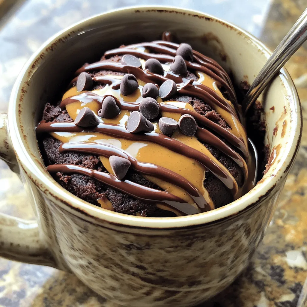 Für unseren Schokoladen-Erdnussbutter-Mug-Kuchen brauchen wir einige einfache Zutaten. Diese Zutaten sind leicht zu finden und machen den Kuchen lecker. Hier sind die Hauptzutaten: - 4 Esslöffel Weizenmehl - 2 Esslöffel ungesüßtes Kakaopulver - 1/8 Teelöffel Backpulver - 3 Esslöffel Zucker - 3 Esslöffel Milch (oder pflanzliche Milch nach Wahl) - 2 Esslöffel Erdnussbutter (cremig oder crunchy) - 1 Esslöffel Pflanzenöl - 1/4 Teelöffel Vanilleextrakt - Eine Prise Salz - Optional: Schokoladenstückchen für zusätzlichen Genuss Diese Zutaten bringen den typischen Schokoladengeschmack mit einer tollen Erdnussnote. Die Kombination ist einfach himmlisch. Wenn du deinen Mug-Kuchen etwas aufpeppen möchtest, gibt es viele Möglichkeiten. Du kannst zum Beispiel ein paar Schokoladenstückchen hinzufügen. Das macht deinen Kuchen noch schokoladiger. Auch eine Prise Zimt kann eine schöne Wärme geben. Wenn du magst, kannst du gehackte Nüsse oder getrocknete Früchte einrühren. Diese Zutaten verleihen dem Kuchen eine besondere Note. Für spezielle diätetische Bedürfnisse gibt es einfache Alternativen. Wenn du glutenfrei kochen möchtest, kannst du glutenfreies Mehl verwenden. Für vegane Optionen ersetze die Milch durch Pflanzenmilch und die Erdnussbutter sollte ohne tierische Produkte sein. Auch der Zucker kann durch einen Zuckerersatz ersetzt werden. Diese Alternativen machen deinen Mug-Kuchen für jeden geeignet. Für das vollständige Rezept schaue dir die [Full Recipe] an. Um den Schokoladen-Erdnussbutter-Mug-Kuchen zuzubereiten, beginnen Sie mit einer mikrowellengeeigneten Tasse. Nehmen Sie eine Tasse mit einem Fassungsvermögen von etwa 350 ml. Geben Sie die trockenen Zutaten in die Tasse: - 4 Esslöffel Weizenmehl - 2 Esslöffel ungesüßtes Kakaopulver - 1/8 Teelöffel Backpulver - 3 Esslöffel Zucker - Eine Prise Salz Rühren Sie alles gut mit einem Schneebesen. So stellen Sie sicher, dass sich die Zutaten gleichmäßig verteilen. Danach fügen Sie die feuchten Zutaten hinzu: - 3 Esslöffel Milch (oder pflanzliche Milch nach Wahl) - 2 Esslöffel Erdnussbutter - 1 Esslöffel Pflanzenöl - 1/4 Teelöffel Vanilleextrakt Rühren Sie kräftig, bis die Mischung glatt ist. Wer es schokoladig mag, kann auch Schokoladenstückchen hinzufügen. Stellen Sie die Tasse in die Mikrowelle. Erhitzen Sie den Kuchen bei voller Leistung für etwa 1 Minute und 30 Sekunden. Schauen Sie genau hin. Der Kuchen sollte aufgehen und fest, aber noch leicht feucht in der Mitte sein. Mikrowellen können unterschiedlich sein, also testen Sie es nach 1 Minute. Nehmen Sie die Tasse vorsichtig heraus. Sie wird heiß sein. Lassen Sie den Kuchen etwa eine Minute abkühlen, bevor Sie ihn genießen. Servieren Sie ihn direkt in der Tasse oder auf einem Teller. Sie können den Kuchen mit mehr Erdnussbutter, Schokoladenstückchen oder einer Kugel Eiscreme toppen. Für den besten Geschmack genießen Sie ihn warm. Für das vollständige Rezept, schauen Sie sich die [Full Recipe] an. Ein häufiger Fehler ist, den Kuchen zu lange zu backen. Der Mug-Kuchen sollte feucht sein, nicht trocken. Achte darauf, die Mikrowelle im Auge zu behalten. Ein anderer Fehler ist, die Tasse zu voll zu machen. Lass genug Platz, damit der Kuchen aufgehen kann. Verwende eine Tasse mit etwa 350 ml Fassungsvermögen, um das zu vermeiden. Auch das Messen der Zutaten ist wichtig. Ein falsches Maß kann den Geschmack und die Konsistenz beeinflussen. Die beste Einstellung ist volle Leistung. Die Zeit kann je nach Mikrowelle variieren. Beginne mit 1 Minute und 30 Sekunden. Überprüfe dann den Kuchen. Wenn er noch zu feucht ist, erhitze ihn in 10-Sekunden-Intervallen weiter. Halte die Tasse beim Herausnehmen vorsichtig, da sie heiß ist. Eine gleichmäßige Mikrowellenleistung ist wichtig, um ein gleichmäßiges Backen zu gewährleisten. Wenn du es süßer magst, füge mehr Zucker hinzu. Du kannst auch Honig oder Ahornsirup verwenden. Für eine cremigere Konsistenz, gib etwas mehr Erdnussbutter oder Milch hinzu. Das hilft, den Kuchen reichhaltiger zu machen. Wenn du es weniger süß magst, reduziere den Zucker um einen Esslöffel. Experimentiere mit verschiedenen Zutaten, um deine perfekte Mischung zu finden. Für das volle Rezept schaue dir die [Full Recipe] an. {{image_4}} Sie können viele gesunde Alternativen für diesen Mug-Kuchen verwenden. Zum Beispiel, ersetzen Sie Weizenmehl durch Mandelmehl. Das gibt dem Kuchen eine nussige Note. Für weniger Zucker, probieren Sie Honig oder Ahornsirup. Diese süßen Optionen sind oft gesünder und lecker. Anstelle von Erdnussbutter können Sie Mandelbutter nutzen. Das gibt eine andere, aber köstliche Geschmacksrichtung. Auch die Milch kann durch Mandelmilch oder Kokosmilch ersetzt werden. Diese Optionen sind oft laktosefrei und sehr schmackhaft. Variieren Sie den Geschmack Ihres Mug-Kuchens! Fügen Sie etwas Zimt für Wärme hinzu. Vanilleextrakt kann den Geschmack vertiefen. Sie können auch Nüsse oder Trockenfrüchte einmischen. Zum Beispiel, Walnüsse oder Rosinen bringen eine tolle Textur. Wenn Sie es noch schokoladiger mögen, mischen Sie Kakaopulver in den Teig. Auch verschiedene Schokoladensorten machen Spaß. Versuch Schokolade mit Minze für einen frischen Kick. Die Toppings machen den Mug-Kuchen noch besser! Eine großzügige Schicht Erdnussbutter oben drauf ist immer lecker. Auch eine Portion Schlagsahne macht den Kuchen besonders. Sie können auch etwas geschmolzene Schokolade drüber gießen. Für eine fruchtige Note, fügen Sie frische Beeren hinzu. Diese Kombination passt gut zu Schokolade und Erdnussbutter. Wenn Sie es gerne knusprig mögen, streuen Sie geröstete Nüsse oder Granola darüber. Diese Kombinationen machen Ihren Kuchen zu einem echten Genuss! Wenn Sie Reste des Schokoladen-Erdnussbutter-Mug-Kuchens haben, bewahren Sie ihn in einem luftdichten Behälter auf. Dies hält den Kuchen frisch. Stellen Sie sicher, dass die Tasse oder der Behälter gut verschlossen ist. Zum Aufwärmen können Sie die Mikrowelle nutzen. Erhitzen Sie den Kuchen etwa 15 bis 20 Sekunden. Prüfen Sie die Temperatur, um sicherzustellen, dass er gleichmäßig warm ist. Im Kühlschrank bleibt der Mug-Kuchen bis zu drei Tage frisch. Achten Sie darauf, ihn gut abzudecken. Wenn Sie den Kuchen länger aufbewahren möchten, können Sie ihn einfrieren. Wickeln Sie ihn gut in Frischhaltefolie ein und legen Sie ihn in einen Gefrierbeutel. Im Gefrierschrank hält er sich bis zu zwei Monate. Denken Sie daran, ihn vor dem Verzehr im Kühlschrank oder in der Mikrowelle aufzutauen. Um Austrocknung zu vermeiden, achten Sie darauf, den Kuchen nicht zu lange zu backen. Ein leicht feuchter Kern ist ideal. Wenn Sie Reste aufbewahren, verwenden Sie immer einen luftdichten Behälter. Fügen Sie beim Aufwärmen einen kleinen Spritzer Milch hinzu, um den Kuchen wieder saftig zu machen. So bleibt der Genuss lange erhalten, und Sie können jedes Stück in vollen Zügen genießen. Ja, du kannst den Mug-Kuchen vegan machen. Ersetze die Milch durch pflanzliche Milch. Dazu kannst du Mandel-, Soja- oder Hafermilch verwenden. Verwende auch eine vegane Erdnussbutter, die keine Milchprodukte enthält. Statt Pflanzenöl kannst du Kokosöl oder ein anderes pflanzliches Öl verwenden. So bleibt der Kuchen lecker und vegan. Um den Teig glutenfrei zu machen, tausche das Weizenmehl gegen glutenfreies Mehl aus. Du kannst auch Mandelmehl oder Kokosmehl verwenden. Achte darauf, das Backpulver gut zu wählen, da einige Marken Gluten enthalten. Dies gibt dir einen saftigen und leckeren Mug-Kuchen, der glutenfrei ist. Wenn du den Mug-Kuchen kalt servierst, schmeckt er anders. Er hat eine festere Textur und die Aromen sind weniger intensiv. Manche mögen ihn so, weil er wie ein Schokoladenkeks wird. Probiere es aus, um zu sehen, wie du ihn am liebsten magst. Es gibt viele Möglichkeiten, den Mug-Kuchen zu genießen. Wenn du mehr Ideen hast, schau dir das Full Recipe an. Der Schokoladen-Erdnussbutter-Mug-Kuchen ist einfach und schnell zuzubereiten. Du brauchst nur einige Hauptzutaten und ein paar zusätzliche für den besonderen Geschmack. Ich habe auch Tipps gegeben, um häufige Fehler zu vermeiden und die süße Note anzupassen. Variationen bieten dir Platz für Kreativität. Lagere Reste richtig, um die Frische zu wahren. Überlege, welche Anpassungen für deinen Bedarf sinnvoll sind. Mit diesem Rezept gelingt dir ein toller Mug-Kuchen, der jeden begeistert. Sei mutig und experimentiere mit verschiedenen Zutaten und Toppings!