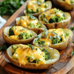 Für dieses köstliche Rezept benötigst du einige einfache Zutaten: - 4 große Russet-Kartoffeln - 2 Tassen frische Brokkoliröschen, grob gehackt - 1 Tasse scharfer Cheddar-Käse, gerieben - ½ Tasse Frischkäse, weich - 1 Esslöffel Olivenöl - 2 Frühlingszwiebeln, dünn geschnitten - Salz und Pfeffer nach Geschmack - 1 Teelöffel Knoblauchpulver - 1 Teelöffel Paprika Diese Zutaten sind leicht zu finden. Sie passen gut zusammen und sorgen für einen tollen Geschmack. Wenn du das Rezept anpassen möchtest, gibt es viele Möglichkeiten. Hier sind einige Ideen: - Füge gewürfelten Schinken oder Speck hinzu für extra Geschmack. - Verwende verschiedene Käsesorten wie Gouda oder Mozzarella. - Mische etwas Spinat oder Karotten für mehr Farbe und Nährstoffe. Diese Variationen machen das Gericht noch interessanter und abwechslungsreicher. Falls du nicht alle Zutaten hast, gibt es Alternativen: - Verwende andere Kartoffelsorten wie Yukon Gold oder Süßkartoffeln. - Statt Frischkäse kannst du griechischen Joghurt verwenden. - Wenn du keinen Brokkoli magst, probiere Blumenkohl oder Zucchini. Mit diesen Alternativen bleibst du flexibel und kannst deinen eigenen Stil einbringen. Verwende die [Full Recipe], um die Schritte zu folgen und diese leckeren Kartoffelhälften zuzubereiten! Die Vorbereitung der Kartoffeln ist einfach. Zuerst heizen Sie Ihren Ofen auf 200°C vor. Waschen Sie die großen Russet-Kartoffeln unter kaltem Wasser. Trocknen Sie sie gut mit einem Handtuch ab. Stechen Sie jede Kartoffel mehrmals mit einer Gabel ein. Das hilft, Dampf beim Backen entweichen zu lassen. Legen Sie die Kartoffeln direkt auf den Ofenrost. Backen Sie sie für 45 bis 60 Minuten. Die Kartoffeln sind fertig, wenn sie sich leicht mit einer Gabel einstechen lassen. Während die Kartoffeln backen, können Sie die Füllung zubereiten. Kochen Sie einen kleinen Topf mit Wasser. Fügen Sie die frischen Brokkoliröschen hinzu. Blanchieren Sie sie für etwa 3 Minuten, bis sie leuchtend grün sind. Dann abgießen und beiseite stellen. Nach dem Abkühlen halbieren Sie die Kartoffeln der Länge nach. Schöpfen Sie das Innere aus, lassen Sie jedoch etwa einen halben Zentimeter stehen. In einer Rührschüssel mischen Sie das Kartoffelinnere, den Brokkoli, den Cheddar-Käse und den Frischkäse. Fügen Sie Olivenöl, die geschnittenen Frühlingszwiebeln, das Knoblauchpulver, die Paprika sowie Salz und Pfeffer hinzu. Vermengen Sie alles gut, bis eine cremige Masse entsteht. Jetzt füllen Sie die Kartoffelschalen. Geben Sie die Brokkoli-Käse-Mischung hinein. Toppen Sie sie mit extra Cheddar-Käse, wenn Sie möchten. Legen Sie die gefüllten Kartoffelhälften auf ein Backblech. Schieben Sie sie zurück in den Ofen. Backen Sie sie für weitere 15 bis 20 Minuten. Der Käse sollte blubbern und goldbraun sein. Nehmen Sie die Kartoffelhälften aus dem Ofen und lassen Sie sie kurz abkühlen. Servieren Sie sie warm. Sie sind ein echter Genuss! Für das vollständige Rezept, schauen Sie sich die Anleitung an. Bei der Zubereitung der Käse-Brokkoli-Cheddar-Kartoffelhälften gibt es einige häufige Fehler. Ein Fehler ist, die Kartoffeln nicht richtig zu backen. Achten Sie darauf, dass sie weich sind. Ein weiterer Fehler ist, zu viel oder zu wenig Salz hinzuzufügen. Probieren Sie die Mischung stets vor dem Füllen. Auch das Blanchieren des Brokkolis kann schiefgehen. Blanchieren Sie ihn nur kurz, damit er knackig bleibt. Beginnen Sie mit der Auswahl der besten Kartoffeln. Wählen Sie große Russet-Kartoffeln für eine bessere Füllung. Waschen Sie sie gründlich und stechen Sie sie mehrmals ein, damit Dampf entweichen kann. Achten Sie darauf, die Kartoffeln gleichmäßig zu backen, damit sie gleichmäßig weich werden. Verwenden Sie frischen Brokkoli für besten Geschmack. Mischen Sie die Füllung gut, damit jedes Bissen cremig und lecker ist. Das Rezept ist sehr anpassbar. Fügen Sie zum Beispiel gekochtes Hähnchen oder Speck hinzu, um mehr Geschmack zu erhalten. Verwenden Sie anstelle von Cheddar auch andere Käsesorten wie Gouda oder Mozzarella. Für eine scharfe Note können Sie Jalapeños oder scharfe Soße hinzufügen. Wenn Sie es vegan halten wollen, ersetzen Sie den Käse mit pflanzlichen Alternativen und verwenden Sie pflanzliche Frischkäse. {{image_4}} Wenn Sie eine vegetarische Option suchen, können Sie den Speck weglassen. Fügen Sie stattdessen mehr Gemüse hinzu. Paprika, Zucchini oder Spinat passen gut. Diese geben Geschmack und Farbe. So bleibt das Gericht frisch und lecker. Sie können viele Beläge zu den Kartoffelhälften hinzufügen. Probieren Sie etwas saure Sahne oder Joghurt. Ein Spritzer Zitrone bringt Frische. Auch frische Kräuter wie Schnittlauch oder Petersilie sind toll. Servieren Sie dazu einen kleinen Salat, um das Gericht zu ergänzen. Wenn Sie etwas anderes wollen, probieren Sie Pasta oder Quinoa. Kochen Sie diese wie gewohnt und mischen Sie sie mit der Füllung. So bekommen Sie eine neue Textur und Geschmack. Es ist eine tolle Art, Reste zu verwenden und neue Gerichte zu kreieren. Denken Sie daran, das Grundrezept ist immer ein guter Ausgangspunkt. Experimentieren Sie und finden Sie Ihre Lieblingsvarianten. So bringen Sie Abwechslung auf den Tisch. Für das vollständige Rezept besuchen Sie den Abschnitt „Full Recipe“. Um die Reste der Käse-Brokkoli-Cheddar-Kartoffelhälften richtig zu lagern, lassen Sie sie zuerst abkühlen. Danach legen Sie die Kartoffelhälften in einen luftdichten Behälter. Dies hilft, Feuchtigkeit zu bewahren und den Geschmack zu sichern. Sie können die Reste bis zu drei Tage im Kühlschrank aufbewahren. Wenn Sie die gefüllten Kartoffelhälften aufwärmen möchten, verwenden Sie den Ofen. Heizen Sie den Ofen auf 180°C vor. Legen Sie die Kartoffeln auf ein Backblech und decken Sie sie leicht mit Folie ab. Backen Sie sie etwa 15 bis 20 Minuten lang, bis sie warm sind. So bleibt der Käse schön schmelzig. Die Haltbarkeit der gefüllten Kartoffeln beträgt im Kühlschrank etwa drei Tage. Wenn Sie sie länger aufbewahren möchten, können Sie sie auch einfrieren. In einem geeigneten Behälter bleiben sie bis zu drei Monate frisch. Denken Sie daran, sie vor dem Essen gründlich aufzuwärmen. Die Zubereitung der Käse-Brokkoli-Cheddar-Kartoffelhälften dauert insgesamt etwa 1 Stunde und 20 Minuten. Dazu gehören 15 Minuten Vorbereitungszeit und 60 Minuten Garzeit. Achte darauf, die Kartoffeln gut zu backen, damit sie weich sind. Ja, du kannst dieses Rezept im Voraus zubereiten. Bereite die Füllung und die Kartoffeln einen Tag vorher vor. Fülle die Kartoffelhälften und bewahre sie im Kühlschrank auf. Am nächsten Tag backe sie einfach, bis der Käse schön schmilzt. Wenn du andere Käsesorten verwenden möchtest, probiere Gouda oder Mozzarella. Diese Käsesorten schmelzen gut und geben den Kartoffeln einen tollen Geschmack. Für eine vegane Option nutze pflanzlichen Käse. So kannst du das Rezept an deine Vorlieben anpassen. In diesem Artikel haben wir die Hauptzutaten für Käse-Brokkoli-Cheddar-Kartoffelhälften besprochen. Du hast gelernt, wie man die Kartoffeln richtig vorbereitet und die Füllung zubereitet. Wir sahen auch, wie du häufige Fehler vermeiden und das Rezept anpassen kannst. Außerdem gab es Tipps zur Aufbewahrung und zur Haltbarkeit der Reste. Käse-Brokkoli-Cheddar-Kartoffelhälften sind lecker und vielseitig. Experimentiere mit den Variationen, um dein persönliches Gericht zu kreieren. So bekommst du immer wieder frische Ideen auf den Tisch!