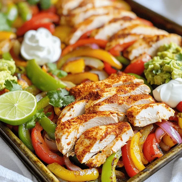 Für ein tolles Chicken Fajita Sheet Pan Dinner brauchen Sie: - 680 g Hähnchenbrustfilets, enthäutet und entwassert, in dünne Streifen geschnitten - 1 rote Paprika, in Streifen geschnitten - 1 grüne Paprika, in Streifen geschnitten - 1 gelbe Zwiebel, in dünne Ringe geschnitten - 2 Esslöffel Olivenöl - 2 Teelöffel Chilipulver - 1 Teelöffel Kreuzkümmel - 1 Teelöffel Knoblauchpulver - 1 Teelöffel Zwiebelpulver - 1/2 Teelöffel geräuchertes Paprikapulver - Salz und Pfeffer nach Geschmack - Tortillas zum Servieren Diese Zutaten sind wichtig, um die perfekten Aromen zu erreichen. Hähnchenbrust ist zart und nimmt die Gewürze gut auf. Paprika und Zwiebel bringen frische und Farbe ins Gericht. Sie können Ihr Gericht mit einigen tollen Toppings ergänzen: - Sauerrahm - Guacamole - Frische Kräuter, wie Koriander oder Petersilie Diese Toppings fügen eine cremige und frische Note hinzu. Sie machen das Gericht noch leckerer. Experimentieren Sie mit verschiedenen Kombinationen, um Ihren eigenen Geschmack zu treffen. Für das komplette Rezept schauen Sie sich bitte [Full Recipe] an. Heizen Sie Ihren Ofen auf 220°C vor. Dies macht die Zubereitung schneller. Legen Sie ein großes Backblech mit Backpapier aus. Dadurch sparen Sie Zeit beim Reinigen. Schneiden Sie dann die Hähnchenbrust in dünne Streifen. Die Paprika und die Zwiebel sollten ebenfalls in Streifen geschnitten werden. In einer großen Schüssel mischen Sie das geschnittene Hähnchen, die Paprika und die Zwiebel. Beträufeln Sie alles mit Olivenöl. Streuen Sie dann die Gewürze darüber: Chilipulver, Kreuzkümmel, Knoblauchpulver, Zwiebelpulver und geräuchertes Paprikapulver. Vergessen Sie nicht, Salz und Pfeffer hinzuzufügen. Mischen Sie alles gründlich. So wird jedes Stück Hähnchen und Gemüse gut gewürzt. Verteilen Sie die Mischung aus Hähnchen und Gemüse gleichmäßig auf dem Backblech. Achten Sie darauf, dass es nicht zu voll ist. Das hilft beim gleichmäßigen Garen. Backen Sie das Ganze für 20 bis 25 Minuten. Achten Sie darauf, dass das Hähnchen eine Innentemperatur von 75°C erreicht. Das Gemüse sollte zart und leicht angebraten sein. Nehmen Sie das Blech nach dem Backen aus dem Ofen. Lassen Sie die Mischung einige Minuten ruhen, bevor Sie sie servieren. Für das vollständige Rezept besuchen Sie das Sizzling Chicken Fajita Sheet Pan Dinner. Um das Hähnchen perfekt zu garen, achte auf die Innentemperatur. Die ideale Temperatur beträgt 75°C. Nutze ein Fleischthermometer, um sicher zu sein. Lasse das Hähnchen nach dem Backen einige Minuten ruhen. So bleibt es saftig. Gemüse braucht weniger Zeit. Paprika und Zwiebeln sind nach 20 Minuten fertig. Sie sollten zart sein, aber noch etwas Biss haben. Achte darauf, dass das Gemüse nicht zu weich wird. Ein guter Mix von Garzeiten sorgt für einen tollen Geschmack. Serviere das Hähnchen und Gemüse in warmen Tortillas. Lege die Mischung in die Mitte der Tortilla und rolle sie auf. Das sieht nicht nur gut aus, sondern macht das Essen auch einfach. Für kreative Serviervorschläge kannst du die Tortillas auf einem großen Teller anrichten. Füge frische Korianderblätter und Limettenviertel hinzu. Das bringt Farbe ins Spiel. Du kannst auch kleine Schalen mit Sauerrahm und Guacamole bereitstellen. So kann jeder nach Belieben hinzufügen. {{image_4}} Du kannst andere Fajita-Gewürze ausprobieren. Versuche zum Beispiel Taco-Gewürz oder Cajun-Gewürz. Das gibt deinem Gericht einen neuen Twist. Du kannst auch zusätzliche Aromen hinzufügen. Ein Spritzer Limettensaft oder frische Kräuter verstärkt den Geschmack. Diese kleinen Änderungen machen dein Gericht besonders. Hier ist Platz für Kreativität. Du kannst saisonale Gemüse verwenden, wie Zucchini oder Auberginen. Sie passen gut zu Hähnchen und geben mehr Textur. Auch Brokkoli oder Spargel sind tolle Optionen. Wenn du eine vegane Variante möchtest, ersetze das Hähnchen durch Tofu oder Kichererbsen. Das bringt nicht nur Geschmack, sondern auch gesunde Nährstoffe. Die richtigen Beilagen machen das Essen komplett. Reis oder Quinoa sind einfache, nahrhafte Optionen. Sie passen gut zu den würzigen Fajitas. Du kannst auch einen frischen Salat servieren. Ein grüner Salat mit Avocado und Mais ist lecker. Weitere Servieroptionen sind Tortilla-Chips mit Salsa oder eine Guacamole-Dip. Probiere verschiedene Kombinationen aus, um deine perfekte Mahlzeit zu finden. Wenn Sie Reste haben, lagern Sie diese richtig. Lassen Sie das Essen zuerst abkühlen. Dann geben Sie es in einen luftdichten Behälter. So bleibt es frisch. Sie können die Reste bis zu drei Tage im Kühlschrank aufbewahren. Um es wieder aufzuwärmen, nutzen Sie die Mikrowelle oder den Ofen. Erwärmen Sie die Reste bei mittlerer Hitze. So bleibt das Hähnchen saftig und das Gemüse zart. Was machen Sie mit übrig gebliebenem Hähnchen? Sie können es in Salaten verwenden. Fügen Sie es zu einem Wrap hinzu oder machen Sie Tacos. Die Möglichkeiten sind endlos. Sie können das Hähnchen auch in einer Suppe verwenden. Einfach in Brühe geben und aufkochen lassen. Für kreative Ideen können Sie Fajita-Pizza ausprobieren. Verwenden Sie einen Pizzateig und belegen Sie ihn mit den Resten. Backen Sie es, bis der Teig knusprig ist. So haben Sie ein neues Gericht aus den Resten. Für das vollständige Rezept schauen Sie sich das Sizzling Chicken Fajita Sheet Pan Dinner an. Die gesamte Zubereitungszeit beträgt etwa 40 Minuten. Dazu gehören 15 Minuten für die Vorbereitung und 25 Minuten für das Backen. Diese schnelle Zeit macht es ideal für ein einfaches Abendessen. Ja, du kannst das Rezept leicht anpassen. Du kannst verschiedene Gemüsesorten wie Zucchini oder Pilze verwenden. Auch andere Gewürze wie Paprika oder Oregano geben einen neuen Geschmack. Wenn du scharfer magst, füge frische Chilis hinzu. Ja, das Gericht ist gesund! Es enthält mageres Hähnchen und frisches Gemüse. Diese Zutaten bieten viele Nährstoffe. Du kannst auch das Olivenöl reduzieren, um es leichter zu machen. Das vollständige Rezept findest du hier: Sizzling Chicken Fajita Sheet Pan Dinner . Dieses Rezept für Hähnchen-Fajitas ist einfach und lecker. Wir haben frische Zutaten wie Hähnchen, Paprika und Gewürze verwendet. Die Schritt-für-Schritt-Anleitung macht das Nachkochen leicht. Beachten Sie die Garzeiten für ein perfektes Ergebnis. Kreative Ideen für Beilagen und Präsentation runden das Gericht ab. Nutzen Sie auch Reste clever und variieren Sie das Rezept nach Ihrem Geschmack. Kochen kann Spaß machen und gesund sein. Blühen Sie auf mit Ihren Fajita-Variationen und genießen Sie Ihr Essen!