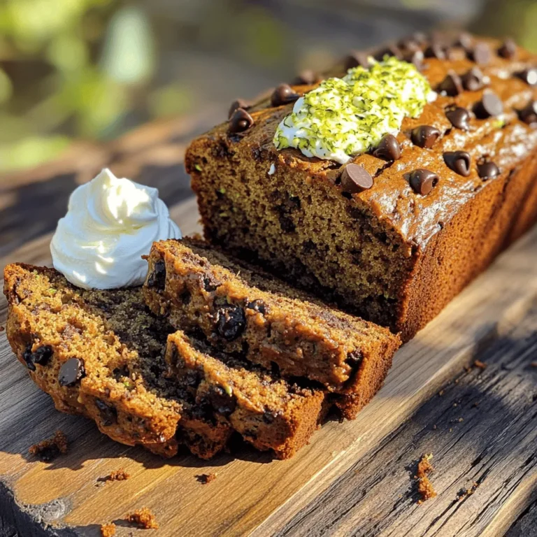 Für ein köstliches Schokoladenstückchen Zucchini-Brot benötigst du folgende Zutaten: - 1 ½ Tassen geriebene Zucchini (ca. 1 mittelgroße Zucchini) - 1 Tasse Weizenmehl - ½ Tasse Vollkornmehl - 1 Teelöffel Natron - ½ Teelöffel Backpulver - ½ Teelöffel Salz - 1 Teelöffel gemahlener Zimt - ⅓ Tasse Pflanzenöl - ½ Tasse brauner Zucker, fest gepackt - ½ Tasse Haushaltszucker - 2 große Eier - 1 Teelöffel Vanilleextrakt - ½ Tasse Halbbitter-Schokoladenstückchen - ¼ Tasse gehackte Walnüsse (optional) Diese Zutaten sorgen für einen saftigen und schokoladigen Genuss. Die Zucchini macht das Brot weich, während die Schokoladenstückchen für einen süßen Kick sorgen. Wenn du einige Zutaten nicht hast, gibt es tolle Alternativen: - Zucchini: Du kannst auch Kürbis verwenden. - Weizenmehl: Verwende Dinkelmehl oder Hafermehl für einen anderen Geschmack. - Zucker: Kokoszucker oder Honig sind gute Alternativen. - Öl: Verwende Apfelmus für einen fettärmeren Ansatz. - Eier: Eine zerdrückte Banane oder Chia-Samen mit Wasser kann als Ei-Ersatz dienen. Diese Ersatzstoffe halten das Brot lecker und gesund. Das Schokoladenstückchen Zucchini-Brot hat viele Nährstoffe: - Zucchini: Reich an Vitaminen und Ballaststoffen. - Vollkornmehl: Liefert viele Ballaststoffe. - Schokoladenstückchen: Bieten Antioxidantien, sind aber kalorienreich. Ein Stück hat etwa 150 Kalorien, daher ist es eine gute Idee, die Portionen im Auge zu behalten. Wenn du mehr über das Rezept erfahren möchtest, schau dir das Full Recipe an. Zuerst müssen wir die Zucchini vorbereiten. Nehmen Sie eine mittelgroße Zucchini und reiben Sie sie. Sie benötigen 1 ½ Tassen geriebene Zucchini. Geben Sie die Zucchini in eine Schüssel und fügen Sie eine Prise Salz hinzu. Lassen Sie sie 10 Minuten stehen. Das Salz hilft, das Wasser aus der Zucchini zu ziehen. Danach pressen Sie die Zucchini mit einem sauberen Tuch aus. So entfernen Sie die überschüssige Feuchtigkeit. Während die Zucchini zieht, können Sie die trockenen Zutaten mischen. In einer großen Schüssel kombinieren Sie 1 Tasse Weizenmehl, ½ Tasse Vollkornmehl, 1 Teelöffel Natron, ½ Teelöffel Backpulver, ½ Teelöffel Salz und 1 Teelöffel gemahlenen Zimt. Rühren Sie die Mischung gut um, damit alles gleichmäßig verteilt ist. Jetzt bereiten Sie die feuchten Zutaten vor. In einer separaten Schüssel verquirlen Sie ⅓ Tasse Pflanzenöl, ½ Tasse braunen Zucker, ½ Tasse Haushaltszucker, 2 große Eier und 1 Teelöffel Vanilleextrakt. Mischen Sie alles, bis die Masse glatt ist. Heizen Sie Ihren Ofen auf 175°C vor. Fetten Sie eine Kastenform (9x5 Zoll) ein. Gießen Sie die abgetropfte Zucchini in die Schüssel mit den feuchten Zutaten. Rühren Sie alles gut um, bis es gut vermischt ist. Jetzt gießen Sie die feuchten Zutaten in die Schüssel mit den trockenen Zutaten. Heben Sie alles vorsichtig um, bis es gerade so verbunden ist. Achten Sie darauf, die Mischung nicht zu übermixen. Jetzt ist es Zeit, die Schokoladenstückchen hinzuzufügen. Sie benötigen ½ Tasse Halbbitter-Schokoladenstückchen. Optional können Sie auch ¼ Tasse gehackte Walnüsse hinzufügen. Heben Sie diese vorsichtig unter, sodass sie gleichmäßig verteilt sind. Gießen Sie den Teig in die vorbereitete Kastenform und glätten Sie die Oberseite mit einem Spatel. Backen Sie das Brot im vorgeheizten Ofen für 50-60 Minuten. Es ist fertig, wenn ein Zahnstocher in die Mitte gesteckt, sauber wieder herauskommt. Lassen Sie das Brot danach 10 Minuten in der Form abkühlen. Übertragen Sie es dann auf ein Kuchengitter, damit es vollständig abkühlen kann. Um sicherzustellen, dass Ihr Zucchini-Brot perfekt gegart ist, verwenden Sie einen Zahnstocher. Stecken Sie ihn in die Mitte des Brotes. Wenn er sauber herauskommt, ist das Brot fertig. Wenn noch Teig daran klebt, backen Sie es länger. Überprüfen Sie alle 5 Minuten. Ein weiterer Tipp ist, die Oberseite des Brotes zu beobachten. Wenn sie goldbraun aussieht, ist das ein gutes Zeichen. Lassen Sie das Brot immer etwas abkühlen, bevor Sie es schneiden. So bleibt es feucht und zart. Für das vollständige Rezept, schauen Sie in die Zutatentabelle oben. Ein häufiger Fehler ist, die Zucchini nicht richtig vorzubereiten. Wenn Sie die Zucchini nicht abtropfen lassen, wird das Brot zu feucht. Drücken Sie die Zucchini gut aus, um überschüssige Flüssigkeit zu entfernen. Ein weiterer Fehler ist, den Teig zu stark zu mischen. Rühren Sie nur so lange, bis alles vermischt ist. Übermixen macht das Brot zäh. Die perfekte Konsistenz für Ihr Zucchini-Brot ist wichtig. Es sollte feucht, aber nicht matschig sein. Verwenden Sie eine Mischung aus Weizen- und Vollkornmehl. Diese Kombination sorgt für einen guten Geschmack und eine schöne Textur. Achten Sie darauf, die Zutaten bei Raumtemperatur zu verwenden, um eine bessere Verbindung zu erzielen. Wählen Sie frische, feste Zucchini für das Rezept. Achten Sie darauf, dass sie glänzend und ohne Druckstellen sind. Kleinere Zucchini sind oft süßer und haben weniger Samen. Wenn möglich, verwenden Sie Bio-Zucchini. Diese enthalten weniger Pestizide und sind oft geschmackvoller. Sie können auch gelbe Zucchini verwenden, um Farbe und Geschmack zu variieren. Wenn Sie die besten Tipps und Tricks anwenden, wird Ihr Chocolate Chip Zucchini Bread ein Hit! Für das vollständige Rezept sehen Sie bitte die Sektion "Full Recipe". {{image_4}} Zucker kann den Geschmack von Zucchini-Brot stark beeinflussen. Wenn Sie gesündere Alternativen suchen, probieren Sie Honig oder Ahornsirup. Diese natürlichen Süßstoffe geben dem Brot eine schöne Süße und einen besonderen Geschmack. Sie können auch Stevia verwenden. Es ist kalorienarm und hat keinen echten Zuckergeschmack. Beginnen Sie mit der Hälfte der Menge, um zu sehen, wie es schmeckt. Eine weitere tolle Idee ist, Nüsse oder Trockenfrüchte hinzuzufügen. Walnüsse geben einen schönen Crunch. Mandeln sind ebenfalls eine gute Wahl. Wenn Sie Trockenfrüchte mögen, sind Rosinen oder Cranberries perfekt. Diese Zutaten bringen mehr Textur und Geschmack in Ihr Brot. Mischen Sie eine Handvoll in den Teig, bevor Sie ihn backen. Für eine glutenfreie Variante verwenden Sie einfach glutenfreies Mehl. Es gibt viele Mischungen auf dem Markt, die gut für Zucchini-Brot geeignet sind. Achten Sie darauf, dass die Mischung Xanthan-Gummi enthält. Das hilft, das Brot zusammenzuhalten. Auch Mandelmehl oder Kokosmehl sind gute Alternativen. Diese Mehle verleihen Ihrem Brot eine besondere Note. Für das beste Ergebnis können Sie auch die Vollkornmehlmenge reduzieren. So bleibt das Brot leicht und fluffig. Überprüfen Sie das Rezept für die richtige Konsistenz. So genießen Sie ein leckeres und gesundes Zucchini-Brot. Um alle Schritte und Zutaten zu sehen, schauen Sie sich das Full Recipe an. Um das Zucchini-Brot frisch zu halten, wickeln Sie es gut in Frischhaltefolie. So bleibt es weich und feucht. Alternativ können Sie das Brot auch in einem luftdichten Behälter aufbewahren. Stellen Sie sicher, dass der Behälter sauber und trocken ist. Lagern Sie das Brot an einem kühlen, trockenen Ort. Im Kühlschrank bleibt Ihr Zucchini-Brot etwa eine Woche frisch. Wenn Sie es länger aufbewahren möchten, frieren Sie es ein. Im Gefrierschrank hält das Brot bis zu drei Monate. Achten Sie darauf, es gut zu verpacken, um Gefrierbrand zu vermeiden. Um das Brot wieder warm zu machen, heizen Sie den Ofen auf 175°C vor. Wickeln Sie das Brot in Alufolie und legen Sie es für etwa 10-15 Minuten in den Ofen. So bleibt das Brot saftig und lecker. Sie können auch eine Mikrowelle verwenden. Erwärmen Sie kleine Stücke für 15-20 Sekunden. Achten Sie darauf, dass es nicht zu trocken wird. Für den besten Geschmack genießen Sie es mit einem Klecks Butter oder Frischkäse. Für das Schokoladenstückchen Zucchini-Brot brauchen Sie 1 ½ Tassen geriebene Zucchini. Das entspricht etwa einer mittelgroßen Zucchini. Diese Menge sorgt für die richtige Feuchtigkeit und den frischen Geschmack. Es ist wichtig, die Zucchini gut zu pressen, um überschüssige Feuchtigkeit zu entfernen. So bleibt das Brot nicht zu nass. Ja, Sie können die Schokoladenstückchen weglassen, wenn Sie möchten. Das Brot schmeckt auch ohne sie sehr gut. Es wird dann etwas weniger süß, aber die Zucchini bleibt saftig. Eine Alternative wäre, die Schokoladenstückchen durch getrocknete Früchte oder Nüsse zu ersetzen. So fügen Sie einen anderen Geschmack hinzu. Um das Rezept vegan zu machen, ersetzen Sie die Eier durch pflanzliche Alternativen. Sie können ¼ Tasse Apfelmus oder 1 Esslöffel Leinsamenmehl mit 2 ½ Esslöffeln Wasser verwenden. Auch die anderen Zutaten sollten vegan sein. Achten Sie darauf, ein pflanzliches Öl zu verwenden und einen veganen Zucker. So bleibt das Brot lecker und tierfrei. In diesem Artikel haben wir die Zutaten für Schokoladenstückchen-Zucchini-Brot besprochen. Wir haben Alternativen für spezielle Zutaten und Nährstoffe hervorgehoben. Die Schritt-für-Schritt-Anleitung bot klare Hinweise zum Backen. Ich gab Tipps, um häufige Fehler zu vermeiden und die perfekte Konsistenz zu erreichen. Wir schauten uns Variationen und Aufbewahrungstipps an. Denken Sie daran, dass das Experimentieren mit Zutaten Spaß macht. Ihre Version des Brotes kann einzigartig und lecker sein!