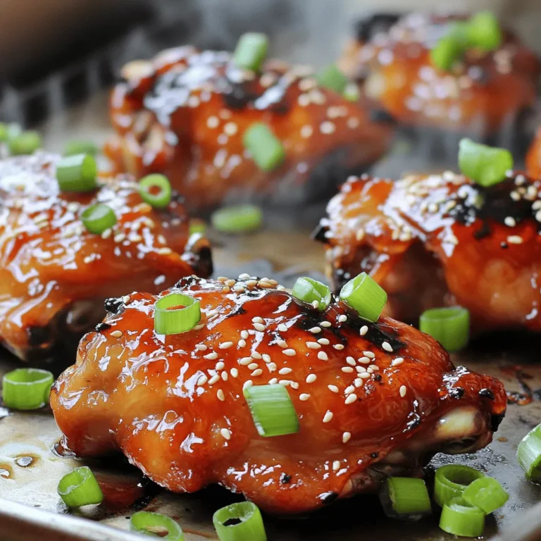 - 680 g Hähnchenschenkel, ohne Knochen und Haut - 60 ml Honig - 45 ml Sriracha-Sauce - 30 ml Sojasauce - 15 ml Sesamöl - 2 Knoblauchzehen, fein gehackt - 1 Teelöffel frischer Ingwer, gerieben - 15 ml Reisessig - Salz und Pfeffer nach Geschmack - 2 Frühlingszwiebeln, in Ringe geschnitten zur Garnitur - Sesamsamen zur Garnitur Wählen Sie stets frische Zutaten für das beste Ergebnis. Achten Sie auf die Hähnchenschenkel. Sie sollten rosig und ohne Flecken sein. Frischer Ingwer hat einen starken Duft und eine feste Textur. Sriracha sollte scharf und aromatisch sein. Honig sollte klar und frei von Kristallen sein. Die Gewürze machen den Unterschied. Verwenden Sie frischen Knoblauch für den besten Geschmack. Fügen Sie mehr Sriracha hinzu, wenn Sie es schärfer mögen. Experimentieren Sie mit den Mengen von Sojasauce und Reisessig. Diese Zutaten bringen Tiefe und Umami in das Gericht. Für die Garnitur nutzen Sie frische Frühlingszwiebeln und Sesamsamen. Sie sorgen für einen schönen Kontrast und mehr Geschmack. Wenn Sie die Schritte in der richtigen Reihenfolge befolgen, wird Ihr Gericht fantastisch. Schauen Sie sich das Full Recipe für eine vollständige Anleitung an. 1. Marinade vorbereiten. 2. Hähnchen würzen und marinieren. 3. Grill oder Grillpfanne vorheizen. 4. Hähnchen grillen. 5. Hähnchen ruhen lassen und servieren. Zuerst bereiten Sie die Marinade. Mischen Sie in einer Schüssel Honig, Sriracha-Sauce, Sojasauce, Sesamöl, Knoblauch, Ingwer und Reisessig gut. Diese Mischung sorgt für einen tollen Geschmack. Als nächstes würzen Sie die Hähnchenschenkel mit Salz und Pfeffer. Legen Sie sie in einen Beutel oder Behälter. Gießen Sie die Marinade darüber. Verschließen Sie den Beutel und lassen Sie das Hähnchen mindestens 30 Minuten im Kühlschrank marinieren. So zieht der Geschmack gut ein. Heizen Sie Ihren Grill oder die Grillpfanne auf mittlere bis hohe Hitze vor. Wenn Sie eine Pfanne verwenden, erhitzen Sie etwas Öl darin. Nehmen Sie das Hähnchen aus der Marinade. Lassen Sie die überschüssige Marinade abtropfen. Grillen Sie das Hähnchen nun 5-7 Minuten pro Seite, bis es eine Innentemperatur von 75°C erreicht. Achten Sie auf eine schöne, karamellisierte Kruste. Nach dem Grillen lassen Sie das Hähnchen einige Minuten ruhen. Dies hilft, die Säfte zu halten. Schneiden Sie es dann in Stücke und garnieren Sie es mit geschnittenen Frühlingszwiebeln und Sesamsamen. - Überfüllen Sie den Grill nicht. So gart das Hähnchen gleichmäßiger. - Verwenden Sie eine Grillzange, um das Hähnchen zu wenden. So bleibt die Marinade besser haften. - Achten Sie auf die Temperatur. Ein Fleischthermometer hilft Ihnen, die Innentemperatur zu überprüfen. - Lassen Sie das Hähnchen ruhen, bevor Sie es schneiden. So bleibt es saftig. Diese Tipps helfen Ihnen, das perfekte scharfe Honig-Sriracha-Hühnchen zuzubereiten. Für das vollständige Rezept und alle Details schauen Sie in die [Full Recipe]. Um die beste Marinade zu machen, mische die Sriracha-Sauce und den Honig gut. Diese Mischung gibt deinem Hühnchen eine süße und scharfe Note. Du kannst auch mehr oder weniger Sriracha hinzufügen, je nachdem, wie scharf du es magst. Lass das Hühnchen mindestens 30 Minuten marinieren. Für noch mehr Geschmack, mariniere es über Nacht. Grille das Hühnchen bei mittlerer bis hoher Hitze. Dies sorgt für eine schöne Kruste. Die Innentemperatur sollte 75°C erreichen, damit das Hühnchen durchgegart ist. Verwende einen Grillthermometer, um sicherzustellen, dass du die richtige Temperatur hast. Wenn du eine Grillpfanne nutzt, achte darauf, dass sie gut erhitzt ist, bevor du das Hühnchen hinzufügst. Ein häufiger Fehler ist, das Hühnchen zu oft zu wenden. Lass es in Ruhe, damit es eine schöne Kruste bildet. Achte darauf, das Hühnchen nicht zu lange zu grillen. Es wird trocken, wenn es übergart ist. Lass das Hühnchen nach dem Grillen ruhen. Das hilft, die Säfte im Fleisch zu halten. {{image_4}} Du kannst dieses Rezept leicht anpassen. Wenn du Rind oder Schwein verwenden möchtest, achte auf die Garzeit. Rindfleisch braucht mehr Zeit, um zart zu werden. Schweinefleisch hat eine ähnliche Garzeit wie Hähnchen. Die Marinade funktioniert auch hier gut. Der süße Honig passt zu den kräftigen Aromen vom Fleisch. Für eine vegetarische Variante probiere Tofu oder Tempeh. Beide nehmen die Marinade gut auf. Schneide sie in Würfel und mariniere sie wie das Hähnchen. Brate sie dann in einer Pfanne oder grille sie. Achte darauf, dass sie goldbraun sind. Das sorgt für eine schöne Textur und einen tollen Geschmack. Das Rezept kann auch regionale Akzente setzen. In Mexiko kannst du Chipotle statt Sriracha nutzen. Das gibt dem Gericht eine rauchige Note. In Thailand füge etwas Limettensaft und Koriander hinzu. Das sorgt für frische Aromen. Experimentiere mit verschiedenen Zutaten, um neue Geschmäcker zu entdecken. Sobald das Hähnchen fertig ist, lass es zuerst abkühlen. Lege die Stücke in einen luftdichten Behälter. So bleibt das Aroma frisch. Du kannst das Hähnchen auch in Folie wickeln. Achte darauf, dass keine Luft eindringen kann. Das schützt vor Trockenheit. Um das Hähnchen wieder warm zu machen, verwende den Ofen. Heize ihn auf 180°C vor. Lege das Hähnchen auf ein Backblech. Decke es mit Alufolie ab, damit es nicht austrocknet. Erwärme es etwa 15 Minuten lang. Du kannst auch die Mikrowelle nutzen. Stelle die Mikrowelle auf niedrige Stufe. Erhitze das Hähnchen in kurzen Intervallen. Im Kühlschrank hält sich das Hähnchen etwa 3 bis 4 Tage. Achte darauf, dass es gut verpackt ist. Im Gefrierschrank bleibt es bis zu 3 Monate gut. Verpacke es in einem gefrierfesten Behälter oder in Folie. Wenn du das Hähnchen auftauen möchtest, lege es über Nacht in den Kühlschrank. Dadurch bleibt der Geschmack erhalten. Möchtest du mehr über das Rezept erfahren? Hier ist die [Full Recipe]. Das Scharfe Honig-Sriracha-Hühnchen hat eine angenehme Schärfe. Sriracha hat eine mittlere Schärfe. Der Honig mildert die Schärfe und bringt Süße. Wenn du weniger Schärfe magst, reduziere die Menge an Sriracha. Füge mehr Honig hinzu, um den Geschmack anzupassen. Du kannst auch milde Chilis verwenden, wenn du es ganz mild magst. Ja, du kannst die Marinade im Voraus machen. Das spart Zeit, besonders beim Kochen. Stelle die Marinade einfach in den Kühlschrank. Du kannst sie bis zu zwei Tage im Voraus zubereiten. So haben die Aromen Zeit, sich zu verbinden. Wenn du bereit bist, das Hühnchen zu grillen, ist die Marinade bereit. Das macht das Kochen noch einfacher! Zu diesem leckeren Hühnchen passen viele Beilagen. Hier sind einige Vorschläge: - Reis: Jasmin- oder Basmatireis ergänzen die Aromen gut. - Salat: Ein frischer Salat bringt eine schöne Frische. - Gemüse: Gegrilltes oder gedünstetes Gemüse ist eine tolle Wahl. - Nudeln: Asiatische Nudeln mit etwas Sojasauce passen gut. - Brot: Baguette oder Fladenbrot sind ebenfalls lecker. Diese Beilagen machen das Gericht noch besser und runden das Essen ab. Es ist immer gut, verschiedene Optionen anzubieten! Dieses Rezept für scharfes Honig-Sriracha-Hühnchen nutzt frische Zutaten und einfache Schritte. Wir haben die wichtigsten Tipps zum Grillen und spezielle Variationen besprochen. Achte auf die richtige Lagerung und Aufwärmmethoden, damit dein Gericht frisch bleibt. Denke daran, dass auch andere Fleischsorten oder vegetarische Optionen lecker sind. Mit diesen Tipps wird dein Gericht ein Hit, egal wo du es servierst!