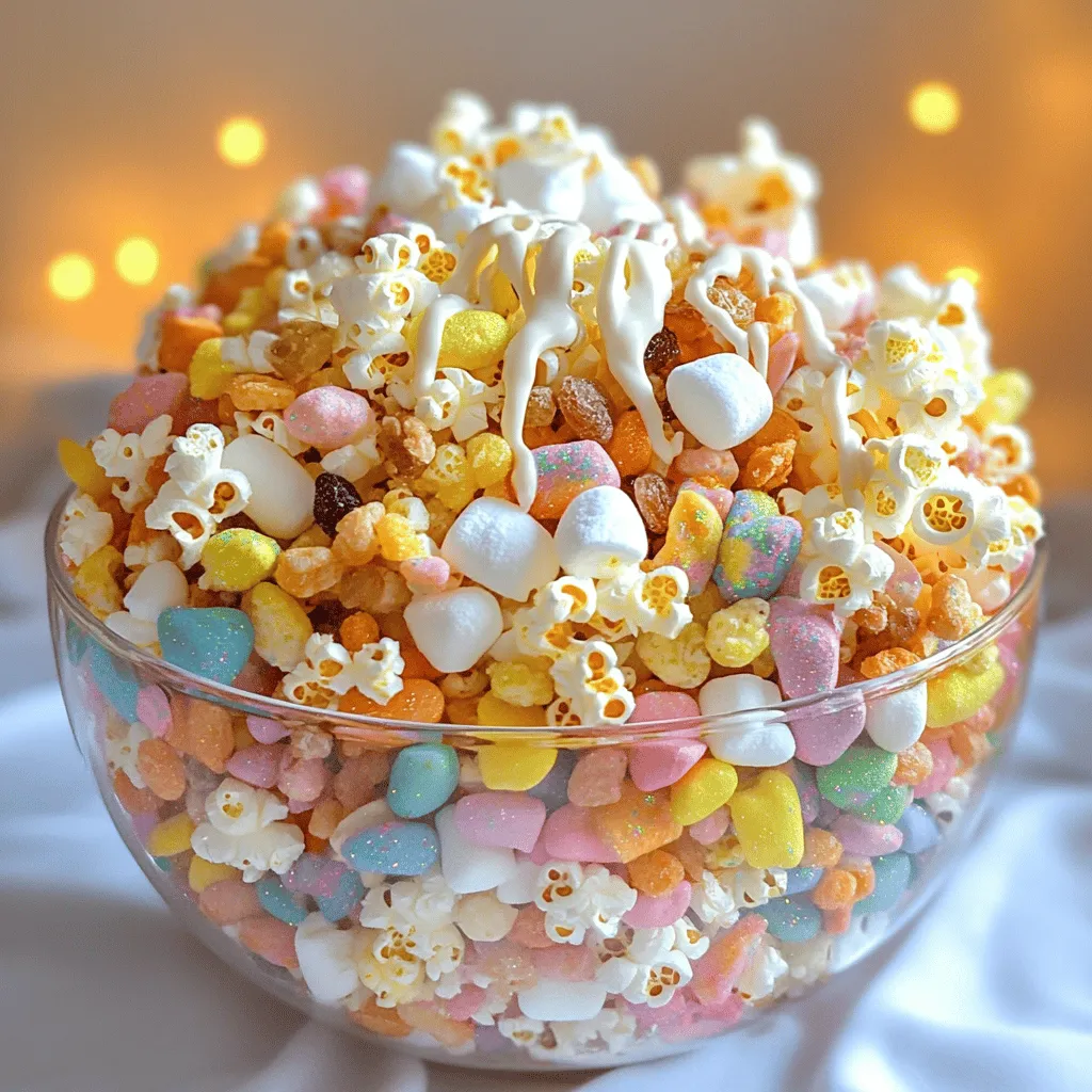- Popcorn, Frühstücksflocken und mehr: - 2 Tassen Popcorn (gepufft, ungesalzen) - 1 Tasse bunte Frühstücksflocken (wie Fruit Loops) - 1 Tasse Mini-Marshmallows Diese Grundzutaten geben dem Snackmix eine knusprige und süße Basis. Das Popcorn sorgt für den perfekten Crunch, während die Frühstücksflocken farbenfroh sind und viel Spaß bringen. - Süßigkeiten und Nüsse: - 1 Tasse pastellfarbene, zuckerglasierte Schokoladen - 1/2 Tasse gemischte Nüsse (Mandeln, Cashews oder Erdnüsse) - 1/2 Tasse Trockenfrüchte (wie Cranberries oder Aprikosen) Zuckerglasierte Schokolade bringt einen süßen Kick. Nüsse fügen einen herzhaften Geschmack hinzu. Trockenfrüchte sorgen für eine fruchtige Note und machen den Mix noch bunter. - Optionale Zutaten für den extra Glanz: - 1/4 Tasse essbares Glitzer - 1/4 Tasse weiße Schokoladenstückchen (geschmolzen) - Eine Prise Meersalz Essbares Glitzer macht den Snackmix besonders festlich. Geschmolzene weiße Schokolade hilft, die Zutaten zusammenzuhalten. Eine Prise Salz hebt die Süße hervor und macht alles leckerer. Für das gesamte Rezept, schau dir die [Full Recipe] an. Zuerst gebe ich die ursprünglichen Zutaten in eine große Schüssel. Ich benutze: - 2 Tassen Popcorn (gepufft, ungesalzen) - 1 Tasse bunte Frühstücksflocken (wie Fruit Loops) - 1 Tasse Mini-Marshmallows - 1 Tasse pastellfarbene, zuckerglasierte Schokoladen - 1/2 Tasse gemischte Nüsse (Mandeln, Cashews oder Erdnüsse) - 1/2 Tasse Trockenfrüchte (wie Cranberries oder Aprikosen) Ich vermische alle Zutaten vorsichtig. So bleibt das Popcorn knusprig und die Farben leuchten. Jetzt schmelze ich die weiße Schokolade. Dafür nehme ich: - 1/4 Tasse weiße Schokoladenstückchen (geschmolzen) Ich lege die Schokoladenstückchen in eine kleine Schüssel. Dann stelle ich die Schüssel in die Mikrowelle. Ich schmelze die Schokolade in 20-Sekunden-Intervallen. Dabei rühre ich regelmäßig um, bis die Schokolade glatt ist. Jetzt kommt der spaßige Teil! Ich träufle die geschmolzene Schokolade gleichmäßig über die Snackmix-Mischung. Dann rühre ich vorsichtig um. So beschichte ich alle Zutaten gut. Wenn ich möchte, füge ich essbares Glitzer hinzu. Das gibt dem Snackmix einen magischen Look. Ich streue eine Prise Meersalz darüber. Das hebt die Aromen hervor. Zum Schluss mische ich alles sanft durch. Ich gebe die Mischung auf ein mit Backpapier ausgelegtes Backblech. Dann lasse ich sie etwa 15 Minuten abkühlen, bevor ich sie serviere. So einfach und lecker ist der Unicorn Rainbow Snack Mix! Für die vollständige Anleitung, schau dir das Full Recipe an. Um den Geschmack deiner Unicorn Rainbow Snack Mix zu verbessern, probiere verschiedene Nüsse. Mandeln, Cashews oder Erdnüsse bringen Textur und Geschmack. Du kannst auch geröstete Nüsse verwenden, um einen knusprigeren Biss zu erhalten. Die Auswahl der besten bunten Zutaten ist ebenfalls wichtig. Verwende frische, hochwertige Frühstücksflocken, die knusprig sind. Achte darauf, dass die Mini-Marshmallows weich und frisch sind. So bleibt dein Snackmix beim Essen angenehm. Anpassen der Süße ist ein weiterer Trick. Wenn du einen süßeren Snack magst, füge mehr weiße Schokolade hinzu. Du kannst auch Honig oder Agavendicksaft für einen natürlichen Süßstoff verwenden. Wenn du es weniger süß magst, reduziere die Schokolade oder die bunten Zutaten. Für das beste Ergebnis, folge der [Full Recipe]. So stellst du sicher, dass dein Snackmix perfekt wird. {{image_4}} Einhorn-Regenbogen-Snackmix lässt sich wunderbar anpassen. Ob für Feste oder besondere Feiern, ich zeige dir einige tolle Ideen. - Zutaten für saisonale Feste: Für den Frühling füge bunte essbare Blumen hinzu. Im Herbst kannst du Kürbiskernstücke einmischen. Im Winter passen kleine Zimtstangen gut dazu. Diese Zutaten geben deinem Snackmix einen festlichen Touch. - Gesunde Alternativen zur Süßigkeit: Wenn du gesunde Snacks magst, ersetze die Mini-Marshmallows durch getrocknete Bananen. Verwende dunkle Schokolade anstelle von zuckerglasierter Schokolade. Du kannst auch ungesüßte Trockenfrüchte nutzen. So bleibt der Snack lecker und gesund. - Snackmix für Kindergeburtstage: Für Kindergeburtstage kannst du die Farben noch bunter machen. Füge mehr bunte Frühstücksflocken hinzu. Verwende essbare Glitzer in verschiedenen Farben. Du kannst auch kleine Spielzeug-Einhörner als Deko nutzen. Das macht den Snackmix noch spannender für die Kleinen. Mit diesen Anpassungen wird dein Einhorn-Regenbogen-Snackmix immer ein Hit. Lass deiner Kreativität freien Lauf und genieße die bunten Snacks! Du kannst das vollständige Rezept für weitere tolle Ideen nutzen. Um den Unicorn Rainbow Snack Mix frisch zu halten, wähle den richtigen Behälter. Ein luftdichter Behälter ist ideal. So bleibt der Snack knusprig und lecker. Du kannst auch ein großes Glas verwenden. Stelle sicher, dass der Behälter gut verschlossen ist. Die Haltbarkeit des fertigen Snackmix beträgt etwa eine Woche. Achte darauf, ihn an einem kühlen, trockenen Ort zu lagern. Vermeide direkte Sonne oder Feuchtigkeit, da dies die Qualität beeinträchtigen kann. Für Portionsgrößen empfehle ich, den Snackmix in kleine Tüten oder Schalen zu füllen. So hast du praktische Snacks für unterwegs. Eine Portion von etwa 1/2 Tasse ist perfekt für Kinder und Erwachsene. Du kannst auch größere Schalen für Partys verwenden. Wenn du mehr über das Rezept erfahren möchtest, schau dir die Full Recipe an. Der Unicorn Rainbow Snack Mix bleibt frisch, wenn Sie ihn richtig lagern. Bewahren Sie ihn in einem luftdichten Behälter auf. So bleibt er bis zu zwei Wochen knackig und lecker. Tipps zur Frische: - Verwenden Sie Glas- oder Plastikbehälter mit Deckel. - Heben Sie den Snackmix an einem kühlen, trockenen Ort auf. - Vermeiden Sie Feuchtigkeit, da sie die Zutaten weich macht. Anzeichen von Verderb: - Wenn der Snackmix schlaff oder weich wird, ist das ein Zeichen. - Riecht er unangenehm oder hat er einen seltsamen Geschmack, sollten Sie ihn wegwerfen. Ja, Sie können die Zutaten ganz nach Ihrem Geschmack anpassen. Das macht den Snackmix noch spannender. Vorschläge für Alternativen: - Verwenden Sie verschiedene Frühstücksflocken wie Cornflakes oder Schokoladen-Cerealien. - Fügen Sie andere Nüsse wie Walnüsse oder Pekannüsse hinzu. - Ersetzen Sie Trockenfrüchte durch frische Früchte, wenn Sie es mögen. Es gibt viele Möglichkeiten, diesen Snackmix zu kaufen. Online- und Einzelhandelsoptionen: - Überprüfen Sie große Online-Shops wie Amazon oder lokale Lebensmittelgeschäfte. - Viele Süßwarenläden haben ebenfalls fertigen Snackmix. - Fragen Sie in Ihrem Lieblingssupermarkt nach, ob sie ihn führen. In diesem Blogbeitrag haben wir einen einfachen Snackmix mit leckeren Zutaten erstellt. Wir haben die Zutaten, die Zubereitung und Tipps für den perfekten Geschmack besprochen. Du kannst den Snackmix ganz leicht an besondere Anlässe anpassen und gut lagern. Denke daran, dass frische Zutaten wichtig sind, um den besten Geschmack zu erzielen. Ob für Partys oder den persönlichen Genuss, dieser Snackmix ist vielseitig einsetzbar und macht immer Freude. Probier es selbst aus und genieße die Vielfalt!