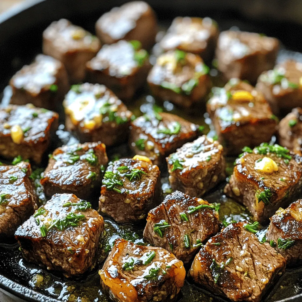 - 450 g Rinderfilet - 4 Esslöffel ungesalzene Butter - 4 Knoblauchzehen - 1 Teelöffel frischer Rosmarin - 1 Teelöffel frischer Thymian - Salz und Pfeffer - 1 Esslöffel Olivenöl - Frische Petersilie zum Garnieren Die Zutaten für Knoblauchbutter Steak Bites sind einfach und frisch. Das Rinderfilet ist die Hauptzutat. Es hat viel Geschmack und wird zart, wenn man es richtig zubereitet. Die ungesalzene Butter hilft, die Rinderbissen saftig zu halten. Knoblauch bringt den perfekten Geschmack mit. Die Kräuter wie Rosmarin und Thymian geben dem Gericht einen tollen Duft. Du kannst frische Kräuter verwenden oder auch getrocknete. Salz und Pfeffer sind wichtig, um die Aromen zu verstärken. Das Olivenöl ist wichtig, um das Anbraten zu erleichtern. Es hilft, die Rinderwürfel schön braun zu machen. Frische Petersilie zum Garnieren sieht nicht nur gut aus, sie bringt auch Frische auf den Teller. Mit diesen Zutaten bereitest du ein schnelles und feines Gericht zu. Wenn du die Schritte befolgst, wirst du ein tolles Ergebnis erzielen. Für das gesamte Rezept kannst du [Full Recipe] schauen. - Schneide das Rinderfilet in mundgerechte Würfel. Achte darauf, dass sie gleich groß sind. So garen sie gleichmäßig. - Tupfe die Rinderwürfel mit Küchenpapier trocken. Dies hilft, die Bissen schön braun zu braten. - Würze die Rinderwürfel großzügig mit Salz und Pfeffer. Dies hebt den Geschmack der Bissen hervor. - Erhitze Olivenöl in einer großen Pfanne. Stelle die Hitze auf mittlere bis hohe Stufe. Das Öl sollte leicht glänzen. - Gib die Butter, den fein gehackten Knoblauch, Rosmarin und Thymian in die Pfanne. Rühre alles gut um, bis der Knoblauch aromatisch wird. Achte darauf, dass er nicht verbrennt. - Lege die Rinderbissen zurück in die Pfanne. Schwenke sie in der Knoblauchbutter. Lass sie eine weitere Minute garen. Für die vollständige Zubereitung schau dir das Rezept an: [Full Recipe]. Die richtige Garstufe macht einen großen Unterschied. Medium-Rare ist oft die beste Wahl. Das Fleisch bleibt saftig und zart. Bei Medium-Rare hat das Fleisch eine Innentemperatur von etwa 57 Grad Celsius. Andere Garstufen können das Fleisch trockener machen. Für genaues Garen empfehle ich ein Fleischthermometer. So messen Sie die Temperatur schnell und einfach. So vermeiden Sie, dass das Fleisch übergart. Aromatisierung ist der Schlüssel zu leckeren Knoblauchbutter Steak Bites. Achten Sie darauf, den Knoblauch nicht zu verbrennen. Gebratener Knoblauch kann bitter schmecken. Fügen Sie ihn später in den Kochprozess hinzu. Dies sorgt für einen tollen Geschmack. Wählen Sie auch die richtigen Kräuter. Rosmarin und Thymian passen perfekt zu Rindfleisch. Diese Kräuter bringen zusätzliche Aromen, die das Gericht aufwerten. Eine ansprechende Präsentation ist wichtig. Servieren Sie die Knoblauchbutter Rinderbissen in einer warmen gusseisernen Pfanne. Das sieht nicht nur gut aus, sondern hält das Fleisch auch warm. Garnieren Sie das Gericht mit frischer Petersilie. Das bringt Farbe und Frische. Für Beilagen empfehle ich einfache Optionen. Ein frischer Salat oder knuspriges Brot sind tolle Ergänzungen. Diese Beilagen runden das Essen ab und machen es noch besser. {{image_4}} Du kannst deine Knoblauchbutter Steak Bites leicht aufpeppen. Füge Gemüse wie Paprika oder Zwiebeln hinzu. Dieses Gemüse gibt mehr Textur und Geschmack. Einfach das Gemüse in die Pfanne geben, bevor du die Rinderbissen hinzufügst. Wenn du ein bisschen Schärfe magst, füge Chili oder Paprikaflocken hinzu. Das bringt eine spannende Note in das Gericht. Experimentiere mit verschiedenen Kräutern, um neue Aromen zu entdecken. Frischer Oregano oder Thymian können gut passen. Auch Sojasauce oder Worcestershire-Sauce sind tolle Ergänzungen. Diese Saucen geben einen herzhaften Umami-Geschmack. Probiere es aus und finde deine Lieblingskombination! Wenn du eine vegane oder vegetarische Option suchst, nutze Pflanzenfleisch oder Tofuwürfel. Diese Alternativen passen gut zu der Knoblauchbutter. Achte darauf, die Garzeit anzupassen, da Pflanzenfleisch oft schneller kocht. So hast du ein leckeres Gericht, das jeder genießen kann. Bewahre die Rinderbissen in einem luftdichten Behälter auf. Dies hilft, den Geschmack zu halten. Stelle sicher, dass der Kühlschrank kalt ist. Die ideale Temperatur liegt bei etwa 4 °C. Die Rinderbissen sind bis zu drei Tage haltbar. Achte darauf, sie nicht zu lange im Kühlschrank zu lassen. Um die Rinderbissen einzufrieren, folge diesen Schritten: 1. Lass die Bissen zuerst abkühlen. 2. Lege sie in einen gefrierfreundlichen Behälter oder einen Gefrierbeutel. 3. Entferne so viel Luft wie möglich, bevor du sie verschließt. Die Rinderbissen können bis zu drei Monate eingefroren werden. Um sie richtig aufzutauen, lege sie über Nacht in den Kühlschrank. So bleiben sie saftig und aromatisch. Die besten Methoden zum Aufwärmen der Bissen sind: - Erhitze eine Pfanne bei mittlerer Hitze. - Füge etwas Butter oder Öl hinzu. - Gib die Rinderbissen in die Pfanne und erwärme sie langsam. Dies verhindert, dass sie trocken werden. Alternativ kannst du die Bissen in der Mikrowelle aufwärmen. Stelle die Mikrowelle auf eine niedrige Stufe ein und decke die Bissen ab. So bleibt die Feuchtigkeit erhalten. Die Zubereitung ist schnell und einfach. Die Vorbereitungszeit beträgt etwa 10 Minuten. Die Kochzeit dauert 10 Minuten. Insgesamt sind es also nur 20 Minuten von Anfang bis Ende. Ja, gefrorenes Fleisch kann verwendet werden. Lassen Sie das Fleisch im Kühlschrank auftauen. Dies dauert mehrere Stunden oder über Nacht. Schneller geht es in kaltem Wasser. Achten Sie darauf, das Fleisch gut zu verpacken. Kochen Sie das aufgetaute Fleisch wie gewohnt. Die besten Beilagen sind klassisch und einfach. Servieren Sie frisches Brot oder einen grünen Salat. Auch Kartoffelpüree passt gut dazu. Für Getränke probieren Sie Rotwein oder ein leichtes Bier. Es gibt viele einfache Tricks. Fügen Sie Zwiebeln oder Pilze in die Pfanne. Diese bringen zusätzlichen Geschmack. Auch verschiedene Kräuter wie Thymian oder Oregano wirken Wunder. Denken Sie daran, den Knoblauch nicht zu verbrennen. Dies gibt einen bitteren Geschmack. Die Rinderbissen mit Knoblauchbutter sind einfach und lecker. Sie bestehen aus wenigen Hauptzutaten wie Rinderfilet, Butter und Knoblauch. Wir haben Schritt für Schritt gelernt, wie man sie zubereitet und welche Tipps den Geschmack erhöhen. Variationen, wie das Hinzufügen von Gemüse oder Gewürzen, machen das Rezept spannend. Das richtige Lagern und Wiedererwärmen sorgt für Genuss. Experimentieren Sie weiter, um Ihr perfektes Gericht zu kreieren. Kochen Sie mit Freude und teilen Sie Ihre Ergebnisse!