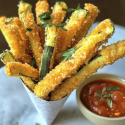 - Zucchinis und ihre Bedeutung Zucchinis sind die Hauptzutat in diesem Rezept. Sie sind knackig und leicht. Zucchinis haben wenig Kalorien und viele Nährstoffe. Sie sind eine tolle Alternative zu Kartoffeln. Zudem bringen sie Farbe auf deinen Teller. - Auswahl des Parmesan-Käses Parmesan ist der perfekte Käse für dieses Gericht. Er hat einen starken Geschmack. Frisch geriebener Parmesan gibt den besten Geschmack. Du kannst auch einen anderen Hartkäse verwenden, aber Parmesan passt am besten. - Bedeutung der Gewürze und Panade Gewürze machen das Essen spannend. Knoblauchpulver und Zwiebelpulver geben Aroma. Die italienische Kräutermischung bringt frische Noten. Die Panade aus Semmelbröseln macht die Zucchini knusprig. Für das vollständige Rezept schau dir die [Full Recipe] an. Heize den Ofen auf 220°C (425°F) vor. Lege ein Backblech mit Backpapier aus. Diese Vorbereitung sorgt dafür, dass die Pommes gleichmäßig und knusprig backen. Jetzt ist es Zeit, die Zucchini zu schneiden. Nimm zwei mittelgroße Zucchinis und schneide sie in dünne Streifen. Die Streifen sollten etwa ½ cm breit sein, damit sie wie Pommes aussehen. Jetzt bereiten wir die Panade vor. In einer flachen Schüssel mischst du die Semmelbrösel, den frisch geriebenen Parmesan, Knoblauchpulver, Zwiebelpulver und italienische Kräuter. Vergiss nicht, Salz und Pfeffer hinzuzufügen. In einer anderen Schüssel schlägst du die Eier auf und verquirlst sie gut, bis sie schaumig sind. Diese Mischung hilft der Panade, gut an den Zucchini zu haften. Tauche die Zucchini-Streifen zuerst in die Eier. Achte darauf, dass sie vollständig bedeckt sind. Danach wälze die Streifen in der Semmelbrösel-Mischung. Drücke sanft, damit die Panade gut haftet. Lege die panierten Zucchini-Pommes auf das Backblech in einer einzigen Schicht. Sprühe die Oberseite leicht mit Olivenöl-Spray ein. Das sorgt für extra Knusprigkeit. Jetzt kommt der spannende Teil: das Backen. Schiebe das Blech in den vorgeheizten Ofen. Backe die Pommes für 20-25 Minuten, bis sie goldbraun und knusprig sind. Wende die Pommes etwa zur Halbzeit. So bräunen sie gleichmäßig. Nach dem Backen lasse die Pommes ein paar Minuten abkühlen, bevor du sie servierst. Für das vollständige Rezept, schau dir bitte den Abschnitt über die Zutaten an. - Verwende Olivenöl-Spray, um die Zucchini-Pommes gleichmäßig zu benetzen. Dies hilft, sie knusprig zu machen. - Backe die Pommes auf einem Blech mit Backpapier. Das sorgt für eine bessere Luftzirkulation. - Wende die Pommes während des Backens. Dadurch werden sie von allen Seiten gleichmäßig knusprig. - Füge etwas Paprikapulver oder Cayennepfeffer hinzu, um den Pommes eine scharfe Note zu geben. - Probiere auch die Zugabe von Parmesan mit Kräutern. Das bringt neuen Geschmack. - Du kannst die Panade mit Mandeln oder Haferflocken variieren. Das gibt einen neuen Crunch. - Ein guter Dip macht alles besser. Serviere die Pommes mit marinara Sauce oder Joghurt-Dip. - Richte die Pommes auf einem schönen Teller an. Verwende ein paar frische Kräuter zur Dekoration. - Für einen tollen Effekt kannst du die Pommes in einem Papphalter servieren. Das sieht lustig aus und macht Spaß. Für das vollständige Rezept, schau dir die [Full Recipe] an. {{image_4}} Wenn du keinen Parmesan magst oder einfach etwas Neues ausprobieren möchtest, gibt es viele Alternativen. - Pecorino: Dieser Käse hat einen salzigen und kräftigen Geschmack. - Grana Padano: Ein milderer, aber ebenso leckerer Käse. - Nährhefe: Für eine vegane Variante kannst du Nährhefe nutzen. Sie gibt einen käsigen Geschmack ohne Milchprodukte. Zucchini sind toll, aber du kannst auch andere Gemüsesorten testen. - Auberginen: Sie haben eine weiche Textur und nehmen Gewürze gut auf. - Karotten: Diese sind süßer und knuspriger. - Süßkartoffeln: Kombiniere sie mit Zucchini für einen bunten Mix. Du kannst die italienische Kräutermischung anpassen, um andere Aromen zu entdecken. - Paprika: Fügt eine süße Note hinzu. - Curry-Pulver: Für einen exotischen Geschmack. - Knoblauch und Zwiebel: Verwende frische oder getrocknete Varianten für mehr Tiefe. Experimentiere mit verschiedenen Zutaten. Koche die leckeren Zucchini Pommes nach dem [Full Recipe]. Um die Parmesan Zucchini Fries frisch zu halten, lagere sie im Kühlschrank. Lege die Pommes in einen luftdichten Behälter. So bleiben sie bis zu drei Tage gut. Wenn du sie länger aufbewahren willst, friere sie ein. Lege die Zucchini Fries in eine gefriergeeignete Tüte. Drücke die Luft heraus, bevor du sie verschließt. So bleiben sie bis zu drei Monate haltbar. Wenn es Zeit ist, die Pommes wieder aufzuwärmen, hast du zwei gute Optionen: den Backofen oder die Mikrowelle. Der Backofen sorgt dafür, dass sie knusprig bleiben. Heize den Ofen auf 190°C (375°F) vor und lege die Pommes auf ein Backblech. Backe sie für etwa 10 Minuten. Die Mikrowelle ist schneller, macht die Pommes aber weicher. Wenn du sie in der Mikrowelle aufwärmst, lege ein Papiertuch unter die Pommes. So wird die Feuchtigkeit besser aufgenommen. Wenn du die perfekte Krustigkeit willst, ist der Ofen die beste Wahl. Die Zucchini Pommes halten sich gut im Kühlschrank. Du kannst sie dort bis zu drei Tage aufbewahren. Stelle sicher, dass du sie in einem luftdichten Behälter lagerst. Wenn du Reste hast, die du nicht sofort essen kannst, wirf sie nicht weg. Du kannst sie nach ein paar Tagen auch noch genießen, solange sie frisch riechen und gut aussehen. Ja, du kannst die Zucchini Pommes frittieren. Beim Frittieren werden sie oft noch knuspriger. Der große Unterschied ist, dass die Pommes beim Backen weniger Öl aufnehmen. Wenn du die Pommes frittierst, erwärmst du Öl in einer Pfanne. Tauche die Pommes dann vorsichtig hinein, bis sie goldbraun sind. Dies kann jedoch mehr Fett hinzufügen, was für einige weniger gesund ist. Es gibt viele einfache Wege, die Zucchini Pommes würziger zu machen. Du kannst zusätzliche Gewürze wie Paprika, Kreuzkümmel oder Chili hinzufügen. Diese geben den Pommes mehr Geschmack. Auch das Hinzufügen von frischen Kräutern wie Oregano oder Basilikum kann helfen. Eine weitere Idee ist, scharfe Saucen wie Sriracha oder Tabasco zu verwenden. So bekommst du einen scharfen Kick, den du lieben wirst. Zucchini-Pommes sind einfach und köstlich. Sie brauchen nur einige frische Zutaten und Gewürze. Die Schritt-für-Schritt-Anleitung macht das Rezept leicht nachkochbar. Vergessen Sie nicht die Tipps für die perfekte Knusprigkeit! Variieren Sie mit verschiedenen Gemüsen oder Käsen, um Neues zu entdecken. Die Aufbewahrung ist ebenfalls einfach. Befolgen Sie die Hinweise, um die Pommes frisch zu halten. Mit den richtigen Dips wird jede Portion zum Hit. Probieren Sie die Variationen aus und passen Sie sie an Ihren Geschmack an!