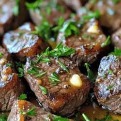 - 450 g Flanksteak in mundgerechte Würfel geschnitten - 60 g ungesalzene Butter - 4 Knoblauchzehen, fein gehackt - 1 Teelöffel frischer Rosmarin, fein gehackt - 1 Teelöffel frischer Thymian, fein gehackt - Salz und Pfeffer nach Geschmack - 1 Esslöffel Olivenöl - 1 Esslöffel frische Petersilie, gehackt (zum Garnieren) Für die Knoblauch-Butter Steak Bites brauchst du frische und hochwertige Zutaten. Ich empfehle, das Flanksteak bei einem Metzger deines Vertrauens zu kaufen. Dies stellt sicher, dass das Fleisch zart und voller Geschmack ist. Die Butter bringt reichhaltigen Geschmack in die Sauce. Ungesalzene Butter ist ideal, da du dann die Kontrolle über die Salzmenge behältst. Frischer Knoblauch ist ein Muss, da er den Bissen einen intensiven Geschmack verleiht. Die Kräuter, Rosmarin und Thymian, sorgen für ein wunderbares Aroma. Sie passen perfekt zum Steak und machen das Gericht besonders. Salz und Pfeffer sind wichtig, um die Aromen zu verstärken. Olivenöl hilft, das Steak schön anzubraten. Die frische Petersilie ist eine tolle Garnierung. Sie bringt Farbe und frischen Geschmack auf den Teller. Du kannst alle Zutaten leicht finden. Dies macht die Zubereitung einfach und schnell. Für die vollständige Anleitung, schaue dir das Rezept an. Zuerst würze das Steak gut mit Salz und Pfeffer. Du willst, dass jeder Biss voll Geschmack hat. Achte darauf, dass die Steakwürfel gleichmäßig gewürzt sind. So wird das Steak lecker und saftig. Jetzt ist es Zeit für die Pfanne. Erhitze eine große Pfanne mit Olivenöl bei mittelhoher Hitze. Warte, bis das Öl leicht schimmert. Das zeigt dir, dass die Pfanne bereit ist. Lege die Steakwürfel in die Pfanne. Achte darauf, dass sie in einer einzigen Schicht liegen. So braten sie gleichmäßig. Brate die Würfel 2-3 Minuten an, bis sie schön goldbraun sind. Wende sie dann und brate die andere Seite ebenfalls 2-3 Minuten. Du kannst die Zeit anpassen, um den gewünschten Gargrad zu erreichen. Nimm die Steakhäppchen aus der Pfanne und lege sie beiseite. Lass die Hitze in der Pfanne etwas sinken. Gib die Butter in die Pfanne und lass sie schmelzen. Sobald die Butter geschmolzen ist, füge den gehackten Knoblauch, Rosmarin und Thymian hinzu. Rühre alles gut um und koche es 1-2 Minuten lang. Achte darauf, dass der Knoblauch nicht anbrennt. Jetzt kommen die Steakhäppchen zurück in die Pfanne. Schwenke sie in der Knoblauch-Butter-Sauce, bis sie gut bedeckt sind. Koche alles noch eine Minute lang, bis die Häppchen warm sind. Für das vollständige Rezept schaue dir die [Full Recipe] an. Für Knoblauch-Butter Steak Bites wähle ich Flanksteak. Es hat einen tollen Geschmack und ist zart. Auch Rinderfilet eignet sich gut. Achte darauf, dass das Fleisch gut marmoriert ist. Marmorierung sorgt für mehr Saftigkeit beim Kochen. Die Garzeit hängt von deinem gewünschten Gargrad ab. Für medium-rare brate die Steakwürfel etwa 2-3 Minuten pro Seite. Wenn du sie lieber durchgegart magst, verlängere die Zeit um 1-2 Minuten. Nutze ein Fleischthermometer: 55-60 °C für medium-rare, 65-70 °C für medium. So wird dein Steak perfekt. Beim Servieren kannst du kreativ werden. Lege die Steakbites auf einen großen Teller. Garniere sie mit frischer Petersilie. Du kannst auch kleine Spieße verwenden. Das sieht toll aus und macht Spaß. Dazu passen knusprige Brötchen oder ein frischer Salat. Für einen besonderen Touch serviere eine Sauce oder Dips. Diese Ideen machen das Essen noch besser und schöner. {{image_4}} Um deine Knoblauch-Butter Steak Bites noch schmackhafter zu machen, kannst du Gemüse hinzufügen. Hier sind einige tolle Ideen: - Paprika: In Würfel schneiden und kurz mit den Steaks anbraten. - Zucchini: In Scheiben schneiden. Sie garen schnell und passen gut dazu. - Champignons: In Scheiben schneiden und in der Pfanne braten. Sie geben einen tollen Geschmack. Diese Gemüsebeilagen bieten Frische und Farbe auf deinem Teller. Plus, sie machen die Mahlzeit gesünder! Wenn dir Rosmarin und Thymian nicht zusagen, gibt es viele Alternativen: - Oregano: Gibt dem Gericht einen mediterranen Flair. - Basilikum: Frisch oder getrocknet bringt eine süße Note. - Paprikapulver: Für eine rauchige Tiefe im Geschmack. Diese Gewürze können das Aroma der Steak Bites verändern. Experimentiere mit verschiedenen Kräutern, um deinen Lieblingsgeschmack zu finden. Wenn du spezielle diätetische Anforderungen hast, gibt es einfache Anpassungen: - Glutenfrei: Diese Steak Bites sind von Natur aus glutenfrei. Achte nur darauf, dass alle Gewürze ebenfalls glutenfrei sind. - Ketogen: Verwende mehr Butter und weniger Gemüse, um die Kohlenhydrate zu reduzieren. Statt Olivenöl kannst du auch Kokosöl nutzen. Diese Optionen machen das Rezept für jeden zugänglich. So kannst du es genießen, egal welche Diät du befolgst. Um die Reste deiner Knoblauch-Butter Steak Bites frisch zu halten, solltest du sie in einem luftdichten Behälter im Kühlschrank aufbewahren. Achte darauf, die Häppchen vollständig abkühlen zu lassen, bevor du sie lagerst. Dies hilft, Feuchtigkeit zu vermeiden und die Qualität zu bewahren. Die Reste bleiben so bis zu drei Tage frisch. Wenn du die Steak Bites wieder aufwärmen möchtest, gibt es einige effektive Methoden. Die beste Methode ist, sie in einer Pfanne bei mittlerer Hitze zu erhitzen. Füge etwas Butter oder Öl hinzu, um die Feuchtigkeit zurückzubringen. Du kannst sie auch in der Mikrowelle aufwärmen, aber achte darauf, sie nur kurz zu erhitzen, damit sie nicht zäh werden. Decke das Gericht dabei ab, um ein Austrocknen zu verhindern. Die Haltbarkeit der Knoblauch-Butter Steak Bites hängt von der Lagerung ab. Bei richtiger Aufbewahrung im Kühlschrank sind sie bis zu drei Tage haltbar. Wenn du sie länger lagern möchtest, kannst du sie einfrieren. Stelle sicher, dass sie gut verpackt sind, um Frostbrand zu vermeiden. Im Gefrierschrank halten sie bis zu drei Monate. Achte beim Auftauen darauf, sie langsam im Kühlschrank auftauen zu lassen, um die Zartheit zu bewahren. Die Zubereitung dieser leckeren Häppchen dauert insgesamt nur 20 Minuten. Die Vorbereitungszeit beträgt etwa 10 Minuten. In dieser Zeit würzen Sie das Steak und bereiten alles vor. Die Kochzeit ist kurz, etwa 10 Minuten, da das Steak schnell brät und die Aromen der Knoblauch-Butter-Sauce schnell entfaltet werden. Ja, Sie können das Rezept leicht anpassen. Wenn Sie mehr Häppchen möchten, verdoppeln Sie einfach die Zutaten. Für eine kleinere Portion halbieren Sie die Menge. Achten Sie darauf, die Kochzeit eventuell leicht anzupassen. Überprüfen Sie das Steak regelmäßig, um den gewünschten Gargrad zu erreichen. Ja, es gibt mehrere Alternativen zu Butter. Für eine vegane Option können Sie pflanzliche Margarine verwenden. Auch Olivenöl kann eine gute Wahl sein, wenn Sie eine milchfreie Variante suchen. Beide Optionen bringen auch einen schönen Geschmack in die Steakhäppchen. Zu Knoblauch-Butter Steakhäppchen passen viele Beilagen. Ein frischer Salat oder knusprige Pommes sind ideal. Auch ein cremiges Kartoffelpüree ergänzt das Gericht gut. Für Getränke empfehle ich einen roten Wein oder ein kühles Bier. Diese Kombinationen heben den Geschmack der Häppchen hervor. Ja, Sie können das Rezept teilweise im Voraus zubereiten. Die Steakwürfel können Sie bereits am Vortag würzen und im Kühlschrank lagern. Allerdings ist es am besten, die Häppchen frisch zu braten. So bleiben sie zart und saftig. Wenn Sie Reste haben, können Sie sie im Kühlschrank aufbewahren und später wieder aufwärmen. Dieses Rezept für Knoblauch-Butter Steakhäppchen ist einfach und lecker. Wir haben die Zutaten, die Zubereitung, Tipps und Variationen behandelt. Mit dem richtigen Steak und der perfekten Garzeit gelingt dir das Gericht sicher. Denke daran, Reste gut aufzubewahren und verschiedene Beilagen auszuprobieren. Experimentiere mit Gewürzen, um den Geschmack zu verfeinern. So wird jedes Mal ein neues Geschmackserlebnis. Kochen macht Spaß und schmeckt noch besser, wenn man neugierig bleibt!