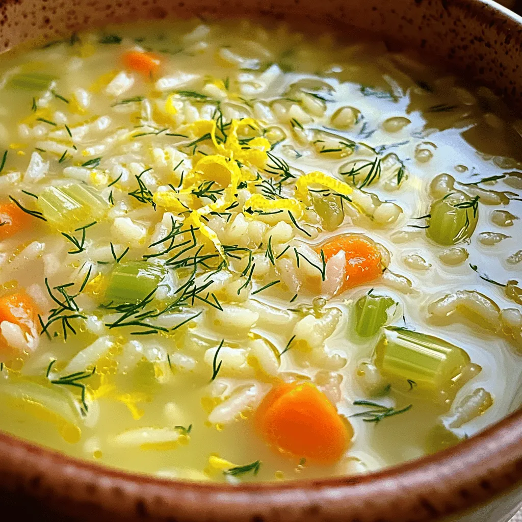 - 1 Tasse Langkornreis - 6 Tassen Hühner- oder Gemüsebrühe - 2 Esslöffel Olivenöl Die Hauptzutaten sind einfach zu finden. Langkornreis gibt der Suppe eine schöne Textur. Die Brühe bringt viel Geschmack. Olivenöl sorgt für die nötige Fülle. - 1 mittelgroße Zwiebel, fein gehackt - 2 Karotten, gewürfelt - 2 Selleriestangen, gewürfelt - 4 Knoblauchzehen, gehackt Gemüse ist wichtig für die Frische. Zwiebeln und Karotten geben eine süße Note. Sellerie bringt Knackigkeit. Knoblauch sorgt für ein tolles Aroma. - 3 große Eier - 1/4 Tasse frischer Zitronensaft (ca. 2 Zitronen) - Schale von 1 Zitrone Eier machen die Suppe cremig. Zitronensaft und -schale bringen Frische. Diese Zutaten machen die Suppe besonders lecker. Für die vollständige Zubereitung schau dir das [Full Recipe] an. Zuerst nehmen wir die Zwiebel, Karotten und den Sellerie. Ich schneide die Zwiebel klein. Dann würfle ich die Karotten und den Sellerie. In einem großen Topf erhitze ich das Olivenöl bei mittlerer Hitze. Ich gebe das geschnittene Gemüse hinein und brate es für etwa 5-7 Minuten an. Das Gemüse sollte weich werden. Danach füge ich den gehackten Knoblauch hinzu. Ich röste ihn noch eine Minute, bis er duftet. Jetzt ist es Zeit, die Brühe hinzuzufügen. Ich gieße 6 Tassen Hühner- oder Gemüsebrühe in den Topf. Dann bringe ich die Suppe zum Kochen. Wenn die Brühe kocht, gebe ich 1 Tasse Langkornreis dazu. Ich reduziere die Hitze auf niedrig und lasse die Suppe 15-20 Minuten köcheln. Der Reis wird zart und nimmt den Geschmack auf. In einer separaten Schüssel bereite ich die Eierspeise-Zitronenmischung vor. Ich nehme 3 große Eier, 1/4 Tasse frischen Zitronensaft und die Schale von 1 Zitrone. Ich verquirle alles gut miteinander. Diese Mischung bringt eine frische Note in die Suppe. Um die Eier zu temperieren, gieße ich langsam etwa 1 Tasse der heißen Brühe in die Eierspeise-Zitronenmischung. Während ich das mache, rühre ich ständig mit einem Schneebesen. Das verhindert, dass die Eier gerinnen. Wenn die Mischung gut vermischt ist, gebe ich sie zurück in den Topf. Dabei rühre ich konstant weiter. Jetzt würze ich die Suppe mit Salz und Pfeffer nach Geschmack. Wenn ich möchte, kann ich noch mehr Zitronensaft hinzufügen. So wird die Suppe noch frischer. Ich serviere die Suppe heiß und garniere sie mit frischem Dill oder Petersilie. So sieht sie nicht nur toll aus, sondern schmeckt auch köstlich. Für das vollständige Rezept, schau dir die [Full Recipe] an. Um die perfekte Konsistenz für deine Suppe zu erreichen, ist die Reiszubereitung wichtig. Verwende Langkornreis, da er beim Kochen locker bleibt. Spüle den Reis vorher gründlich ab, um überschüssige Stärke zu entfernen. So bleibt der Reis weniger klebrig. Füge den Reis erst hinzu, wenn die Brühe kocht. Lass ihn dann langsam köcheln. Rühre gelegentlich um, damit er gleichmäßig gart. Nach 15-20 Minuten sollte der Reis zart, aber nicht matschig sein. Das Verhindern von Gerinnen der Eier ist entscheidend für eine glatte Suppe. Bei der Zubereitung der Eierspeise-Zitronenmischung ist die Temperaturkontrolle wichtig. Gieße immer etwas heiße Brühe in die Eimischung. Rühre dabei konstant mit einem Schneebesen. Dies hilft, die Eier zu temperieren. Wenn du die temperierte Mischung in die Suppe gibst, mache dies langsam und rühre konstant. Lass die Suppe nicht kochen, sonst gerinnen die Eier und die Suppe wird klumpig. Die Garnitur macht viel aus. Frischer Dill oder Petersilie bringt Farbe und Geschmack. Du kannst die Suppe auch mit frischen Zitronenscheiben servieren. Eine Scheibe Zitrone gibt einen extra Frischekick. Passende Beilagen sind knuspriges Brot oder ein gemischter Salat. Diese Beilagen ergänzen die Suppe gut und machen sie noch schmackhafter. Probiere verschiedene Kombinationen, um deinen perfekten Genuss zu finden. Du findest das vollständige Rezept [hier](#). {{image_4}} Um eine vegetarische Version der griechischen Zitronen-Reis-Suppe zu machen, benutze Gemüsebrühe. Du kannst auch mehr Gemüse hinzufügen. Zucchini, Spinat oder Erbsen passen gut. Diese Zutaten bringen Farbe und Geschmack. Das Ergebnis ist eine leckere, frische Suppe für alle. Für einen mediterranen Touch füge zusätzliche Kräuter und Gewürze hinzu. Thymian, Oregano oder Basilikum sind tolle Optionen. Diese Kräuter verleihen der Suppe einen aromatischen Duft. Du kannst auch eine Prise Paprika oder Kreuzkümmel ausprobieren. So wird die Suppe noch spannender im Geschmack. Wenn du mehr Protein möchtest, füge Hühnchen oder Tofu hinzu. Gekochtes Hühnchen macht die Suppe herzhaft. Du kannst auch Tofu für eine vegane Option verwenden. Schneide ihn in kleine Würfel und gib ihn in die Suppe. So wird die Mahlzeit noch nahrhafter und sättigender. Die griechische Zitronen-Reis-Suppe ist einfach im Kühlschrank zu lagern. Lassen Sie die Suppe zuerst auf Raumtemperatur abkühlen. Danach füllen Sie sie in einen luftdichten Behälter. So bleibt der Geschmack frisch. Sie können die Suppe bis zu drei Tage im Kühlschrank aufbewahren. Achten Sie darauf, dass der Behälter gut verschlossen ist, um Gerüche zu vermeiden. Das Einfrieren der Suppe ist eine tolle Möglichkeit, sie länger zu genießen. Teilen Sie die Suppe in Portionen auf und füllen Sie sie in gefriergeeignete Behälter oder Beutel. Denken Sie daran, etwas Platz für die Ausdehnung beim Gefrieren zu lassen. Sie können die Suppe bis zu drei Monate einfrieren. Zum Auftauen legen Sie die gefrorene Suppe einfach über Nacht in den Kühlschrank. Die Haltbarkeit der Suppe hängt von der Lagerung ab. Im Kühlschrank bleibt die Suppe drei Tage gut. Im Gefrierfach hält sie bis zu drei Monate. Achten Sie darauf, das Datum auf dem Behälter zu notieren. So wissen Sie immer, wie lange die Suppe schon gelagert ist. Genießen Sie die Suppe warm, um den besten Geschmack zu erleben. Die griechische Zitronen-Reis-Suppe hat tiefe Wurzeln in der griechischen Küche. Dieses Gericht nennt man Avgolemono. Es stammt aus der Antike und ist ein klassisches Beispiel für die griechische Esskultur. Viele Menschen in Griechenland lieben diese Suppe wegen ihrer frischen Aromen. Man findet sie oft in Familienrezepten und in traditionellen Tavernen. Sie ist nicht nur nahrhaft, sondern auch sehr schmackhaft. Ja, du kannst die Suppe im Voraus zubereiten. Das spart Zeit und macht das Kochen einfacher. Koche die Suppe bis zum Punkt, bevor du die Eier-Zitronenmischung hinzufügst. Lass sie abkühlen und bewahre sie im Kühlschrank auf. Wenn du bereit bist, sie zu essen, erhitze die Suppe sanft. Füge die Eier-Zitronenmischung hinzu und achte darauf, dass die Hitze nicht zu hoch ist. So bleibt die Suppe cremig und lecker. Die Zitrone ist der Star dieser Suppe. Du kannst den Zitronengeschmack leicht anpassen. Füge mehr Zitronensaft hinzu, wenn du es säuerlicher magst. Wenn du es milder magst, nimm weniger Zitronensaft. Du kannst auch etwas Zitronenschale verwenden, um den Geschmack zu intensivieren. Experimentiere mit der Menge, bis du deinen perfekten Geschmack gefunden hast. Ja, die griechische Zitronen-Reis-Suppe ist glutenfrei, wenn du den richtigen Reis verwendest. Langkornreis ist eine gute Wahl und enthält kein Gluten. Achte darauf, dass die Brühe, die du verwendest, ebenfalls glutenfrei ist. Es gibt viele glutenfreie Brühen, die du im Laden finden kannst. So kannst du dieses Gericht ohne Sorgen genießen. Die griechische Zitronen-Reis-Suppe ist ein einfaches und schmackhaftes Gericht. Wir haben die Hauptzutaten wie Langkornreis und frisches Gemüse besprochen. Die Schritt-für-Schritt-Anleitung macht die Zubereitung leicht. Denken Sie an Tipps zur perfekten Konsistenz und die Vermeidung von geronnenen Eiern. Variationen wie die vegetarische Version bringen neue Abwechslung. Lagern Sie die Suppe richtig, um ihre Frische zu erhalten. Jetzt sind Sie bereit, diese köstliche Suppe zu kochen und zu genießen!