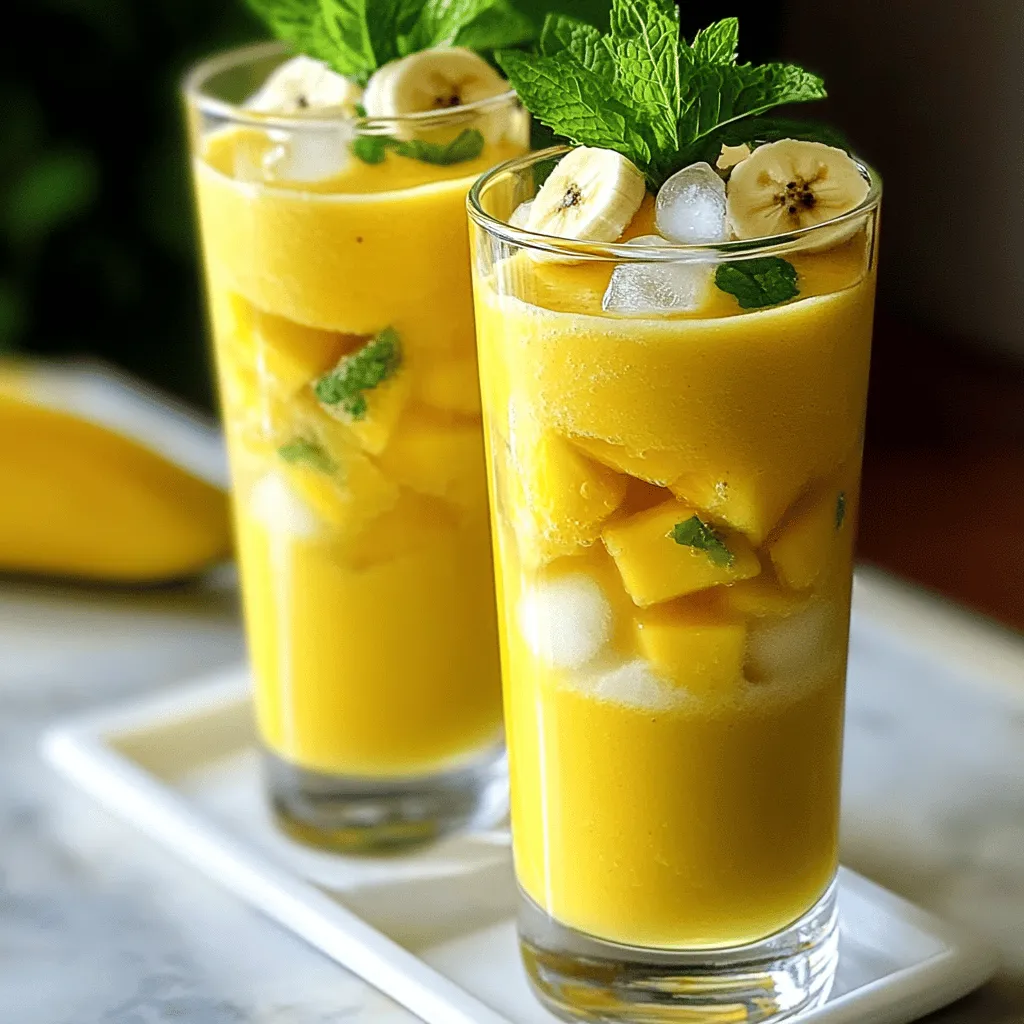 Hier sind die Zutaten für den Mango Pineapple Smoothie. Diese Kombination ist frisch und lecker. - 1 reife Mango, geschält und gewürfelt - 1 Tasse frische Ananasstücke - 1 Banane, in Scheiben geschnitten - 1 Tasse Kokoswasser (oder normales Wasser) - 1/2 Tasse griechischer Joghurt (oder pflanzliche Alternative) - 1 Esslöffel Honig oder Agavensirup (optional) - Eine Handvoll frische Minzblätter (zur Garnierung) - Eiswürfel (optional, für einen kühleren Smoothie) Die Auswahl der Zutaten macht den Unterschied. Eine reife Mango hat viel Geschmack. Ananas bringt eine süße, saftige Note. Bananen sorgen für eine cremige Textur. Kokoswasser macht den Smoothie erfrischend. Griechischer Joghurt fügt eine gesunde Dimension hinzu. Honig oder Agavensirup kann die Süße verbessern. Minze gibt einen frischen Kick. Eiswürfel helfen, den Smoothie kühl und erfrischend zu machen. Diese Zutaten sind einfach zu finden. So kannst du das Rezept leicht nachkochen. Du kannst auch mit der Süße und der Frische spielen. Probiere verschiedene Kombinationen aus, um deine perfekte Mischung zu finden. Für die vollständige Anleitung, schau dir das Rezept „Tropische Glücksgefühle Mango Ananas Smoothie“ an. - Bereite deinen Mixer vor und füge die Zutaten hinzu: die gewürfelte Mango, Ananasstücke und Bananenscheiben. - Gieße das Kokoswasser dazu. Es sorgt für den nötigen Frischekick. - Füge den griechischen Joghurt hinzu. Das macht den Smoothie cremig. - Mixe alles auf hoher Stufe, bis die Mischung komplett glatt ist. - Probier den Smoothie und passe die Süße an. Wenn du mehr Süße möchtest, füge Honig oder Agavensirup hinzu. - Wenn du einen kühlen Smoothie magst, kannst du Eiswürfel hinzufügen und erneut mixen. - Gieße den fertigen Smoothie in große Gläser. - Garniere ihn mit frischen Minzblättern. Das sieht toll aus und gibt ein frisches Aroma. So einfach ist es, einen leckeren Mango Pineapple Smoothie zu machen! Du kannst das vollständige Rezept [hier] finden. - Verwendung von reifen Früchten für optimalen Geschmack: Reife Mango und Ananas sind süß und saftig. Sie machen den Smoothie lecker. - Eiswürfel für kälteren Smoothie hinzufügen: Eiswürfel kühlen den Smoothie. Das sorgt für eine erfrischende Note, besonders an heißen Tagen. - Anpassung der Süße mit Honig oder Agavensirup: Manchmal sind Früchte nicht süß genug. Füge Honig oder Agavensirup hinzu, um den Geschmack zu verbessern. - Zutaten nicht ausreichend mischen: Wenn du nicht lange genug mixt, bleiben Klumpen. Das will niemand in seinem Smoothie. - Falsches Verhältnis von festen und flüssigen Zutaten: Wenn du zu viele feste Zutaten verwendest, wird der Smoothie dick. Achte auf das richtige Gleichgewicht, damit er schön cremig bleibt. {{image_4}} Du kannst deinem Mango-Pineapple-Smoothie mehr Geschmack geben, indem du Proteinpulver oder Superfoods hinzufügst. Diese Zutaten sind eine gute Quelle für Energie und Nährstoffe. Probiere auch, verschiedene Fruchtsorten zu verwenden. Himbeeren, Erdbeeren oder sogar Kiwi passen gut dazu und bringen neue Farben und Aromen in dein Getränk. Eine tolle Abwandlung ist der Mango-Pineapple-Smoothie mit Spinat. Der Spinat gibt dir einen grünen Smoothie voller Vitamine. Du schmeckst die Spinatblätter kaum, aber sie machen dein Getränk gesünder. Eine andere Möglichkeit ist, Kokosnussmilch anstelle von Kokoswasser zu verwenden. Die Kokosnussmilch macht den Smoothie cremiger und reichhaltiger. Wenn du es gerne exotisch magst, ist das eine perfekte Wahl. Für das Full Recipe kannst du die oben genannten Ideen ausprobieren und deinen eigenen, einzigartigen Smoothie kreieren! Du solltest den Smoothie frisch zubereiten und sofort genießen. So bleiben der Geschmack und die Nährstoffe am besten erhalten. Wenn du ihn nicht sofort trinken kannst, lege ihn in den Kühlschrank. Dort hält er sich für ein paar Stunden. Achte darauf, den Smoothie in einem luftdichten Behälter zu lagern. So bleibt er frisch und lecker. Wenn du mehr Smoothie gemacht hast, kannst du ihn auch einfrieren. Fülle den Smoothie in kleine Behälter. Achte darauf, etwas Platz oben zu lassen. Der Smoothie dehnt sich beim Einfrieren aus. Wenn du später einen schnellen Snack brauchst, nimm einfach einen Behälter heraus. Lass ihn einige Minuten bei Raumtemperatur stehen. So kannst du ihn leicht genießen, wann immer du Lust auf einen erfrischenden Mango Pineapple Smoothie hast. Ein Mango Pineapple Smoothie ist sehr gesund. Er enthält viele Nährstoffe, die deinem Körper gut tun. Die Mango liefert Vitamin C und A. Beide sind wichtig für dein Immunsystem und die Haut. Ananas bringt Bromelain mit, das die Verdauung fördert. Außerdem sind Bananen reich an Kalium, was gut für dein Herz ist. Der Joghurt fügt Proteine hinzu und unterstützt deine Muskeln. Mit Kokoswasser bleibst du hydratisiert. Insgesamt ist dieser Smoothie eine leckere und gesunde Wahl für einen Snack oder Frühstück. Ja, du kannst den Smoothie im Voraus zubereiten. Mixe alle Zutaten wie im Rezept beschrieben. Danach kannst du den Smoothie in einem luftdichten Behälter aufbewahren. Stelle ihn dann in den Kühlschrank. Am besten trinkst du ihn innerhalb von 24 Stunden. Wenn du ihn länger aufbewahren möchtest, friere ihn ein. So bleibt er frisch und lecker. Vor dem Trinken einfach auftauen und gut schütteln. Ein Mango Pineapple Smoothie hat etwa 250 bis 300 Kalorien pro Portion. Die Kalorien kommen aus den Früchten und dem Joghurt. Eine reife Mango hat etwa 150 Kalorien. Eine Tasse Ananas bringt ungefähr 80 Kalorien. Die Banane hat rund 100 Kalorien. Der Joghurt fügt je nach Art 50 bis 100 Kalorien hinzu. Wenn du Honig hinzufügst, kommen noch einige Kalorien dazu. Du kannst die Kalorienzahl senken, indem du weniger Joghurt oder Honig verwendest. Du kannst viele andere Früchte für deinen Smoothie verwenden. Erdbeeren passen gut zu Mango und Ananas. Auch Himbeeren oder Blaubeeren sind lecker. Wenn du es exotischer magst, probiere Papaya oder Kiwi. Diese Früchte bringen neue Aromen und Farben. Du kannst sogar Spinat oder Grünkohl hinzufügen, um einen grünen Smoothie zu machen. Mixe die Früchte, die dir am besten gefallen. So bleibt das Rezept spannend und individuell. Für die besten Ergebnisse, wähle frische oder gefrorene Früchte. Zusammenfassend haben wir die einfachen Schritte zur Zubereitung eines Mango-Pineapple-Smoothies betrachtet. Du hast die benötigten Zutaten kennengelernt, wie man sie richtig mischt und viele Tipps für den besten Geschmack. Denke daran, reife Früchte zu verwenden und deinen Smoothie mit verschiedenen Zutaten zu variieren. Ob frisch oder eingefroren, dieser Smoothie ist ein gesunder Genuss. Probiere ihn aus und genieße den tropischen Geschmack!