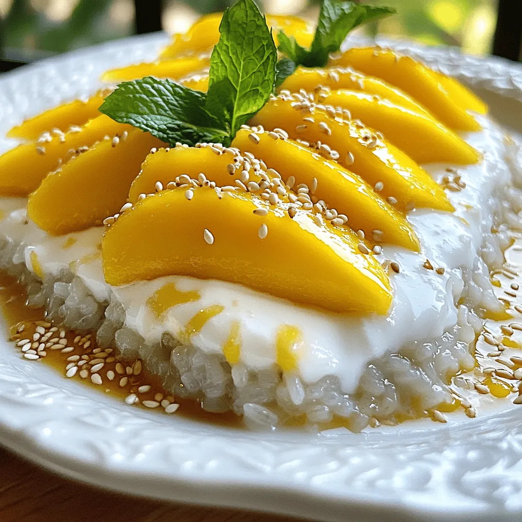 Für Mango Sticky Rice Pudding brauchst du: - 1 Tasse Klebereis - 1 ½ Tassen Kokosmilch - ½ Tasse Kristallzucker - ¼ Teelöffel Salz - 1 reife Mango, geschält und in Scheiben geschnitten - 1 Esslöffel Sesamsamen (optional) - Frische Minzblätter zur Garnitur (optional) Jede dieser Zutaten hat eine wichtige Rolle. Der Klebereis gibt die Basis und sorgt für die süße, klebrige Textur. Kokosmilch fügt einen reichen Geschmack hinzu. Zucker macht das Gericht süß und das Salz balanciert die Aromen. Die wichtigsten Zutaten sind Klebereis und Kokosmilch. Diese Zutaten machen das Gericht echt und lecker. Klebereis ist ein Muss. Er hat die perfekte Konsistenz für diesen Dessert. Kokosmilch bringt den tropischen Geschmack, den wir lieben. Wenn du frische Mangos nimmst, bekommst du den besten Geschmack. Wähle eine reife Mango für die süßeste Note. Diese Mango gibt dem Gericht Farbe und Frische. Sesamsamen sind eine optionale Zutat. Sie fügen Knusprigkeit hinzu und sehen schön aus. Wenn du Allergien hast, gibt es Alternativen. Du kannst den Zucker durch Honig ersetzen. Das macht das Rezept natürlicher. Für eine milchfreie Version nutze Mandelmilch oder Sojamilch. Diese Alternativen sind gut für Veganer. Wenn du Gluten meiden musst, ist dieses Rezept schon glutenfrei. Achte einfach darauf, dass deine Zutaten keine Gluten enthalten. So kannst du Mango Sticky Rice Pudding ohne Sorgen genießen. Für das vollständige Rezept kannst du die [Full Recipe] ansehen. Um die perfekte Konsistenz zu erreichen, spülen Sie den Klebereis. Machen Sie dies unter kaltem Wasser. Spülen Sie, bis das Wasser klar ist. So entfernen Sie überschüssige Stärke. Dann weichen Sie den Reis für mindestens vier Stunden ein. Am besten ist es, ihn über Nacht einzuweichen. Dies hilft dem Reis, schön klebrig zu werden. Nach dem Einweichen lassen Sie den Reis abtropfen. Legen Sie ihn in einen Dampfgarer. Verwenden Sie ein Käsetuch oder ein sauberes Küchentuch. Dämpfen Sie den Reis über kochendem Wasser. Dies dauert etwa 30 bis 40 Minuten. Der Reis sollte vollständig gekocht und klebrig sein. Achten Sie darauf, dass er nicht trocken wird. Während der Reis dämpft, können Sie die Kokosmilch zubereiten. Nehmen Sie einen Topf und fügen Sie die Kokosmilch, den Zucker und das Salz hinzu. Stellen Sie die Hitze auf mittel. Rühren Sie gut um, bis der Zucker aufgelöst ist. Lassen Sie die Mischung aber nicht aufkochen. Sobald der Reis fertig ist, geben Sie etwa eine Tasse der Kokosmilchmischung dazu. Rühren Sie gut um und lassen Sie es für 15 bis 20 Minuten ruhen. So setzen sich die Aromen perfekt. Sie finden das gesamte Rezept im Abschnitt "Zutaten" oben. Um Fehler beim Kochen zu vermeiden, spülen Sie den Klebereis gut ab. Das entfernt überschüssige Stärke. Lassen Sie den Reis mindestens vier Stunden oder über Nacht einweichen. So wird der Reis schön klebrig. Wenn Sie den Reis dämpfen, achten Sie darauf, dass das Wasser nicht kocht. Das kann den Reis hart machen. Nutzen Sie ein Käsetuch, um den Reis gleichmäßig zu dämpfen. Wenn Sie die Kokosmilchmischung zubereiten, rühren Sie oft um. Lassen Sie die Mischung nicht kochen, um die Aromen zu bewahren. Servieren Sie den Mango Sticky Rice Pudding warm oder bei Raumtemperatur. Stellen Sie sicher, dass die Mangos frisch sind. Schneiden Sie die Mangos in schöne, gleichmäßige Scheiben. Träufeln Sie etwas von der Kokosmilch über den Pudding. Das macht das Gericht noch köstlicher. Garnieren Sie mit Sesamsamen für den Crunch. Frische Minzblätter geben einen frischen Geschmack. Stellen Sie das Dessert in eine schöne Schüssel, um es ansprechend zu präsentieren. Das Rezept ist flexibel. Sie können den Zucker anpassen, um es süßer oder weniger süß zu machen. Wenn Sie süße Kokosnüsse mögen, fügen Sie mehr Kokosmilch hinzu. Für einen anderen Geschmack können Sie andere Früchte wie Ananas oder Papaya verwenden. Wenn Sie eine vegane Version möchten, verwenden Sie pflanzlichen Zucker. Experimentieren Sie auch mit Gewürzen wie Zimt oder Vanille. So wird Ihr Mango Sticky Rice Pudding einzigartig. {{image_4}} Mango Sticky Rice Pudding ist von Natur aus fast vegan. Sie können die Kokosmilch verwenden, ohne Milchprodukte. Kristallzucker ist oft vegan, aber überprüfen Sie die Marke. Einige Zucker enthalten Tierprodukte. Wenn Sie ein süßes Aroma wünschen, probieren Sie Agavensirup. Er ist eine tolle Alternative und gibt einen feinen Geschmack. Dieses Rezept ist bereits glutenfrei. Klebereis enthält kein Gluten. Wenn Sie weitere glutenfreie Optionen suchen, verwenden Sie alternative Süßstoffe. Achten Sie darauf, dass die Zutaten keine Glutenreste enthalten. Kokosmilch ist auch glutenfrei. So bleibt Ihr Dessert sicher für alle, die Gluten vermeiden. Möchten Sie mehr Geschmack? Fügen Sie einen Hauch von Vanilleextrakt zur Kokosmilch hinzu. Ein paar Tropfen machen einen großen Unterschied. Für etwas Schärfe können Sie frischen Ingwer reiben und in die Mischung geben. Auch schwarze Sesamsamen bringen eine schöne Optik und einen nussigen Geschmack. Experimentieren Sie mit zusätzlichen Früchten. Bananen oder Ananas passen gut zu Mango. Probieren Sie die Full Recipe für mehr Ideen! Um Mango Sticky Rice Pudding frisch zu halten, sollten Sie ihn in einem luftdichten Behälter aufbewahren. Stellen Sie sicher, dass der Behälter gut verschlossen ist. Dies hilft, Feuchtigkeit zu halten und den Geschmack zu bewahren. Lagern Sie den Pudding im Kühlschrank, um die besten Ergebnisse zu erzielen. Im Kühlschrank bleibt der Pudding für etwa drei bis vier Tage frisch. Wenn Sie ihn länger aufbewahren möchten, können Sie ihn im Gefrierschrank lagern. Dort hält er bis zu drei Monate. Achten Sie darauf, ihn gut einzupacken, um Gefrierbrand zu vermeiden. Wenn Sie den Pudding wieder aufwärmen möchten, tun Sie dies sanft. Verwenden Sie die Mikrowelle oder einen Dampfgarer. Fügen Sie ein wenig Kokosmilch hinzu, um die Konsistenz zu verbessern. So bleibt der Pudding cremig und lecker. Wenn Sie mehr über die Zubereitung erfahren möchten, sehen Sie sich das Full Recipe an. Mango Sticky Rice Pudding hält sich gut im Kühlschrank. Er bleibt frisch für etwa drei Tage. Lagern Sie ihn in einem luftdichten Behälter, um den Geschmack zu erhalten. Wenn Sie ihn länger aufbewahren möchten, können Sie ihn einfrieren. Achten Sie darauf, ihn gut zu verpacken, damit er keine Frostschäden erleidet. Beim Auftauen sollten Sie ihn im Kühlschrank auftauen lassen. Ja, Sie können den Reis im Voraus zubereiten. Kochen Sie den Klebereis einfach und lassen Sie ihn abkühlen. Danach bewahren Sie ihn im Kühlschrank auf. So ist der Reis bereit, wenn Sie den Pudding machen möchten. Denken Sie daran, den Reis vor dem Dämpfen gut zu befeuchten, um die beste Konsistenz zu erhalten. Klebereis finden Sie in asiatischen Lebensmittelgeschäften oder gut sortierten Supermärkten. Er ist oft in der Reisabteilung zu finden. Achten Sie auf das Etikett „Klebereis“ oder „süßer Reis“. In vielen Online-Shops können Sie auch Klebereis bestellen. So haben Sie immer einen Vorrat zur Hand für Ihr Mango Sticky Rice Pudding Rezept. Zusammenfassend haben wir die wichtigsten Zutaten, Zubereitungsschritte und Tipps für Mango Sticky Rice besprochen. Sie wissen jetzt, wie man diesen köstlichen Nachtisch zubereitet und anpasst. Denken Sie an die besten Lagerungsmethoden, um die Frische zu bewahren. Experimentieren Sie mit Variationen, um den Geschmack zu ändern. Ich hoffe, diese Anleitung hilft Ihnen, ein perfektes Gericht zuzubereiten. Genießen Sie jeden Bissen!