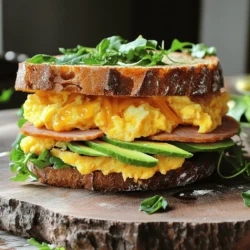 Für das perfekte Egg & Ham Breakfast Sandwich mit Melty Cheddar benötigst du: - 2 große Eier - 2 Scheiben Schinken (Honig- oder Räucherschinken sind ideal) - 2 Scheiben scharfen Cheddar-Käse - 2 Scheiben Vollkornbrot - 1 Esslöffel Butter - Salz und Pfeffer nach Geschmack Diese Zutaten sind einfach zu finden und sehr schmackhaft. Die Eier bieten Proteine, die dich den Tag über satt halten. Der Schinken bringt einen herzhaften Geschmack. Der scharfe Cheddar verleiht dem Sandwich eine schöne Cremigkeit. Vollkornbrot sorgt für Ballaststoffe und macht das Sandwich nahrhaft. Du kannst das Sandwich mit zusätzlichen Beilagen aufpeppen. Geschnittene Avocado ist eine tolle Wahl. Sie bringt eine cremige Textur und gesunde Fette. Frische Salatblätter fügen einen knackigen Biss hinzu. Für das Brot empfehle ich, Vollkornbrot zu wählen. Es ist herzhaft und nährstoffreich. Bei der Käsesorte kannst du auch andere Käsesorten ausprobieren. Gouda oder Mozzarella sind ebenfalls lecker. Wenn du das Sandwich noch mehr anpassen möchtest, denke an frische Kräuter oder Salsas. So wird dein Frühstück noch bunter und schmackhafter. Für die vollständige Anleitung und weitere Tipps schaue dir das [Full Recipe] an. Erhitze eine beschichtete Pfanne bei mittlerer Hitze. Lege die Schinkenscheiben hinein. Brate sie für 2-3 Minuten auf jeder Seite. So bekommen sie eine knusprige Textur. Achte darauf, dass sie nicht anbrennen. Wenn sie goldbraun sind, nimm sie aus der Pfanne und lege sie beiseite. Um die perfekte Konsistenz zu erreichen, wähle hochwertigen Schinken. Honig- oder Räucherschinken geben viel Geschmack. Sie harmonieren gut mit dem Käse und den Eiern. In einer Schüssel die Eier aufschlagen. Füge eine Prise Salz und Pfeffer hinzu. Verquirle die Eier gut, bis sie einheitlich aussehen. Dieser Schritt ist wichtig für die Textur. Schmelze etwas Butter in der Pfanne. Gieße die verquirlten Eier hinein. Rühre sanft und regelmäßig um. So bleiben die Eier cremig und zart. Nach 2-3 Minuten sind sie fertig. Nimm ein Stück Brot und lege die Schinkenscheiben darauf. Gieße die Rühreier mit dem geschmolzenen Käse darüber. Wenn du Avocado oder Salat hast, füge sie hinzu. Lege das zweite Stück Brot oben drauf. Um das Brot perfekt zu rösten, verwende eine Pfanne oder einen Toaster. Röste es, bis es goldbraun ist. So erhältst du eine knusprige Textur, die gut mit dem weichen Füllungen harmoniert. Jetzt hast du ein leckeres Egg & Ham Breakfast Sandwich mit Melty Cheddar. Du kannst das Sandwich direkt genießen oder in der Mitte durchschneiden. Das macht es einfacher zu essen. Wenn du mehr Details brauchst, sieh dir das Full Recipe an! Um cremige Rühreier zu machen, achte auf die Temperatur. Verwende mittlere Hitze. Rühre sanft und gleichmäßig. So bleiben die Eier weich und fluffig. Wenn du den Käse hinzufügst, lege ihn auf die Eier. Decke die Pfanne mit einem Deckel ab. So schmilzt der Käse gut. Für mehr Geschmack, füge Gewürze hinzu. Ein wenig Salz und Pfeffer reicht oft. Auch frische Kräuter sind toll. Schnittlauch oder Petersilie passen gut. Sie bringen frische Noten ins Gericht. Du kannst mehrere Sandwiches auf einmal machen. Bereite die Rühreier und den Schinken vor. Halte die Zutaten in kleinen Behältern. So sparst du Zeit. Wenn du bereit bist, baue die Sandwiches zusammen. Für die Aufbewahrung, nutze Frischhaltefolie oder luftdichte Behälter. Lagere die Sandwiches im Kühlschrank. Sie bleiben so bis zu drei Tage frisch. Für eine längere Lagerung, kannst du sie einfrieren. Am besten sind Sandwiches, die keinen Salat enthalten. Die Präsentation ist wichtig. Serviere das Sandwich auf einem rustikalen Holzbrett. Es sieht ansprechend aus. Du kannst das Sandwich auch halbieren. So ist es leichter zu essen und sieht gut aus. Garnieren kannst du das Sandwich mit frischen Kräutern. Ein paar Blätter Salat daneben machen es bunter. Wenn du einen Dip magst, serviere etwas Salsa oder Ketchup dazu. {{image_4}} Um dein Sandwich gesünder zu machen, probiere Vollkornbrot. Vollkornbrot enthält mehr Ballaststoffe und hält dich länger satt. Du kannst auch alternative Käsesorten wie Ziegenkäse oder Feta verwenden. Diese Käsesorten bieten einen anderen Geschmack und weniger Fett. Wenn du vegan oder vegetarisch sein willst, ersetze die Eier durch Tofu. Tofu kann mit Gewürzen gut gewürzt werden, um einen ähnlichen Geschmack zu erzielen. Es gibt viele leckere Zutaten, die du hinzufügen kannst. Avocado ist eine tolle Wahl. Sie bringt Cremigkeit und gesunde Fette ins Spiel. Frisches Gemüse wie Spinat oder Tomaten macht das Sandwich bunter und nahrhafter. Du kannst auch Saisonalität nutzen. Im Sommer fügen frische Kräuter wie Basilikum oder Schnittlauch tolle Aromen hinzu. Im Winter passen geröstete Paprika oder Pilze gut dazu. Frühstückssandwiches gibt es in vielen Kulturen. In England gibt es das „Full English Breakfast Sandwich“, das mit Speck, Eiern und Bohnen gefüllt ist. In Mexiko findest du „Tortas“, die oft mit Eiern, Bohnen und Avocado gefüllt sind. Japan hat „Tamago Sando“, ein Sandwich mit süßem Omelett und Mayonnaise. Jedes Land bringt seine eigenen Aromen und Zutaten mit. Diese Vielfalt inspiriert uns, neue Dinge auszuprobieren. Das macht das Kochen aufregend! Um die Frische deiner Zutaten zu bewahren, achte auf die richtige Lagerung. Schinken muss im Kühlschrank bleiben. Ich empfehle, ihn in einem luftdichten Behälter zu lagern. So bleibt er länger frisch. Für den Käse gilt dasselbe. Lagere die Käsescheiben in der Originalverpackung oder in einem speziellen Käsebeutel. Das hilft, die Feuchtigkeit zu kontrollieren. Für die vorbereiteten Rühreier ist es wichtig, sie schnell abzukühlen. Stelle sie in einen luftdichten Behälter. So bleiben sie für bis zu drei Tage frisch. Wenn du Rühreier übrig hast, kannst du sie auch in Portionen einfrieren. Achte darauf, dass sie gut verpackt sind. Wie lange hält das Sandwich im Kühlschrank? Ein frisch zubereitetes Sandwich hält sich etwa zwei Tage. Wenn du mehr Zeit brauchst, friere das Sandwich ein. Wickel es gut in Folie oder einen Gefrierbeutel. So bleibt es bis zu drei Monate frisch. Möglichkeiten zur Einfrierung von Sandwich-Zutaten sind ebenfalls wichtig. Du kannst die einzelnen Zutaten wie Schinken und Käse getrennt einfrieren. Das macht das spätere Belegen einfacher und schneller. Die besten Methoden zum Wiedererwärmen des Sandwiches sind das Braten oder Toasten. Verwende eine Pfanne bei mittlerer Hitze. So wird das Brot knusprig und der Käse schmilzt perfekt. Vermeide die Mikrowelle, da sie das Brot weich macht. Um matschige Zutaten zu vermeiden, erwärme das Sandwich ohne Deckel. So bleibt die Feuchtigkeit draußen und das Sandwich bleibt knusprig. Die Zubereitung dauert nur 15 Minuten. Du benötigst 5 Minuten, um alles vorzubereiten. Das Sandwich ist schnell und einfach zu machen. Für dieses Sandwich empfehle ich Vollkornbrot. Es ist nahrhaft und hat einen leckeren Geschmack. Du kannst auch Sauerteig oder Brioche verwenden. Sauerteig gibt einen guten Biss, während Brioche süßlich und weich ist. Ja, du kannst das Sandwich im Voraus machen. Bereite die Rühreier und den Schinken vor. Lagere sie getrennt im Kühlschrank. Wenn du bereit bist, erwärme die Zutaten und baue das Sandwich zusammen. So hast du ein schnelles Frühstück! In diesem Artikel habe ich die wichtigsten Zutaten und Schritte für ein leckeres Schinken-Ei-Sandwich besprochen. Sie wissen nun, wie Sie die Hauptzutaten wählen und das Sandwich perfekt zubereiten. Denken Sie daran, dass Sie mit Variationen und Tipps das Rezept anpassen können. Genießen Sie die Möglichkeiten zur Lagerung und Aufwärmung, um das Sandwich frisch zu halten. Probieren Sie die kreativen Ideen und Variationen aus, die Sie begeistern werden. Ihr Frühstück wird damit nie mehr gleich sein!