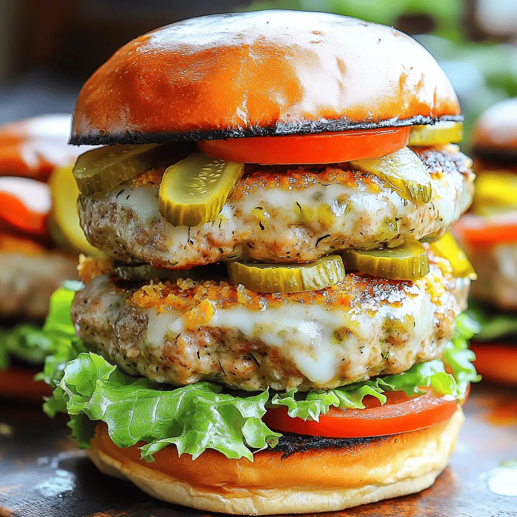 - 1,5 lbs (680 g) gemahlenes Truthahnfleisch - 1 Tasse Dill-Meerrettichsaft - 1/2 Tasse Paniermehl - 1/4 Tasse geriebener Parmesan - 1 Esslöffel Dijon-Senf - 1 Teelöffel Knoblauchpulver Die Hauptzutaten sind einfach und frisch. Das gemahlene Truthahnfleisch ist mager und gesund. Dill-Meerrettichsaft bringt einen tollen Geschmack. Es ist wichtig, frische Zutaten zu nutzen. Paniermehl hilft, die Patties zusammenzuhalten. Parmesan gibt den Burgern einen leckeren, herzhaften Geschmack. Dijon-Senf und Knoblauchpulver fügen Tiefe hinzu. - Burger-Brötchen nach Wahl - Salat, Tomate und eingelegte Gurken - Ihre Lieblingssoßen Die Auswahl des Brötchens ist wichtig. Weiche Brötchen passen gut zu diesen Burgern. Frisches Gemüse wie Salat und Tomate macht sie bunt. Eingelegte Gurken bringen einen knackigen Kontrast. Ihre Lieblingssoßen können den Geschmack verstärken. Experimentieren Sie mit verschiedenen Kombinationen. - Zwiebelpulver - Schwarzer Pfeffer - Geräuchertes Paprikapulver - Frisch gehackter Dill (optional) - Salz nach Geschmack Die Gewürze sind der Schlüssel zum vollen Geschmack. Zwiebelpulver und schwarzer Pfeffer geben Würze. Geräuchertes Paprikapulver bringt ein rauchiges Aroma. Frisch gehackter Dill ist eine tolle Ergänzung. Achten Sie darauf, das Salz nicht zu übertreiben. Es hebt die anderen Aromen hervor. Für das komplette Rezept, schauen Sie sich den [Full Recipe] an. Zuerst vermenge ich das gemahlene Truthahnfleisch mit dem Dill-Meerrettichsaft. Diese Kombination gibt dem Fleisch einen frischen, würzigen Geschmack. Ich lasse die Mischung mindestens eine Stunde im Kühlschrank ziehen. Wenn du mehr Zeit hast, ist es sogar besser, über Nacht einzulegen. So zieht der Geschmack tiefer ein. Nach der Marinierzeit nehme ich die Truthahnmischung heraus und gieße überschüssigen Meerrettichsaft ab. Dann füge ich Paniermehl, geriebenen Parmesan, Dijon-Senf, Knoblauchpulver, Zwiebelpulver, schwarzen Pfeffer und geräuchertes Paprikapulver hinzu. Frischen Dill kann ich optional auch dazufügen. Es ist wichtig, alle Zutaten vorsichtig zu mischen, bis sie gerade so kombiniert sind. Zu viel Mischen macht die Patties zäh. Ich teile die Mischung in vier gleich große Portionen auf. Jede Portion forme ich zu einem Patty. In die Mitte eines jeden Pattys mache ich eine kleine Vertiefung. Das hilft, dass sie beim Grillen nicht aufblähen. Jetzt heize ich den Grill oder die Pfanne auf mittlerer bis hoher Hitze vor. Ich öle die Oberfläche leicht ein, um ein Ankleben zu verhindern. Die Truthahn-Patties brate ich etwa 5-6 Minuten auf jeder Seite. Sie sind fertig, wenn die Innentemperatur 165°F (75°C) erreicht und sie goldbraun sind. In der letzten Minute lege ich die Brötchen mit der Schnittfläche nach unten auf den Grill, um sie leicht zu rösten. Dann baue ich die Burger zusammen und genieße sie! Um perfekte Patties zu machen, ist das Mischen sehr wichtig. Zu viel Mischen führt zu zähen Burgern. Beim Mischen sollten Sie sanft vorgehen und nur so lange, bis alles kombiniert ist. Die Temperatur ist ebenfalls entscheidend. Arbeiten Sie schnell, damit das Fleisch nicht zu warm wird. Kaltes Fleisch sorgt für saftigere Patties. Halten Sie das gemahlene Truthahnfleisch im Kühlschrank, bis Sie es brauchen. Dill-Meerrettichsaft bringt viel Geschmack in die Patties. Diese Marinade gibt Ihren Burgern eine tolle Würze. Der Dill sorgt für Frische und das Meerrettich gibt einen kleinen Kick. Einlegen ist wichtig! Lassen Sie das Fleisch mindestens eine Stunde einlegen. Für den besten Geschmack empfiehlt sich eine Marinierzeit von bis zu über Nacht. So ziehen die Aromen gut ein und machen die Patties noch schmackhafter. Die Brötchen sind auch wichtig für den Burger. Richtiges Rösten macht sie knusprig und lecker. Rösten Sie die Brötchen mit der Schnittfläche nach unten. So wird die Oberfläche schön goldbraun. Es gibt verschiedene Brötchenarten. Weiche Brötchen sind beliebt, aber auch Vollkornbrötchen sind eine gute Wahl. Jedes Brötchen hat seine Vor- und Nachteile. Weiche Brötchen nehmen viel von der Soße auf. Vollkornbrötchen sind gesünder und fester. Wählen Sie das Brötchen, das Ihnen am besten schmeckt! {{image_4}} Möchten Sie Ihre eingelegten Truthahn-Burger aufpeppen? Fügen Sie Gewürze hinzu! Cajun-Gewürze bringen Hitze und Tiefe. Italienische Kräuter geben einen frischen, aromatischen Kick. Ein Käsebelag kann auch viel Geschmack hinzufügen. Probieren Sie geschmolzenen Cheddar oder Blauschimmelkäse. Diese Variationen machen jeden Biss aufregend. Für vegane oder vegetarische Burger können Sie pflanzliche Alternativen verwenden. Produkte aus Soja oder Erbsen sind toll. Sie bieten eine ähnliche Textur wie Truthahn. Achten Sie darauf, die Gewürze an die pflanzlichen Zutaten anzupassen. So bleibt der Geschmack spannend und lecker. Sie können die Burger als Sandwich servieren. Fügen Sie frisches Gemüse und Saucen hinzu. Eingelegte Gurken sind eine großartige Wahl. Für Beilagen passen Süßkartoffelpommes oder ein bunter Salat gut. Dips wie Knoblauchsoße oder BBQ-Sauce ergänzen die Burger perfekt. Experimentieren Sie mit verschiedenen Kombinationen! Um die Patties frisch zu halten, lege sie in den Kühlschrank. Verwende einen luftdichten Behälter oder wickele sie fest in Frischhaltefolie. So bleiben sie bis zu drei Tage frisch. Wenn du Reste hast, teile sie in Portionen auf. Das erleichtert das spätere Essen. Wenn du die Patties für später einfrieren möchtest, lege sie auf ein Backblech. Friere sie für etwa eine Stunde ein, bis sie fest sind. Danach kannst du sie in Gefrierbeutel legen. Vergiss nicht, das Datum auf die Beutel zu schreiben. Zum Auftauen lege die Patties einfach über Nacht in den Kühlschrank. Grill sie dann wie gewohnt, bis sie gut durch sind. Achte darauf, die Frische der Zutaten zu prüfen. Verwende frisches Truthahnfleisch und frische Kräuter. Wenn du Reste hast, verwende sie so schnell wie möglich. Du kannst auch die Reste in Suppen oder Salaten verwenden, um Abfall zu vermeiden. So bleibst du nachhaltig und sparsam. Ich empfehle, das Truthahnfleisch mindestens 1 Stunde in Dill-Meerrettichsaft einzuweichen. Für den besten Geschmack lasse ich es jedoch bis zu über Nacht im Kühlschrank. Dies gibt dem Fleisch Zeit, die Aromen gut aufzunehmen. So wird jeder Biss voller Geschmack. Ja, das geht! Um die Burger schärfer zu machen, füge etwas Cayennepfeffer oder scharfen Senf hinzu. Du kannst auch frische Jalapeños oder gehackte Chili-Paprika in die Mischung geben. Diese Optionen bringen einen tollen Kick in die Burger und passen gut zu den anderen Aromen. Beliebte Beilagen sind Süßkartoffelpommes und frische Salate. Du kannst auch Gurkensalat oder Coleslaw servieren. Diese Beilagen bringen einen frischen Geschmack und ergänzen die Burger perfekt. Sie sind einfach zu machen und passen gut zu jedem Grillfest. Ein Fleischthermometer ist dein bester Freund. Stecke es in die dickste Stelle des Burgers. Die Innentemperatur sollte 165°F (75°C) erreichen. Wenn du kein Thermometer hast, drücke leicht auf den Patty. Wenn der Saft klar ist, ist er durch. Achte darauf, nicht zu lange zu kochen, damit die Burger saftig bleiben. Eingelegte Truthahn-Burger sind lecker und einfach zuzubereiten. Wir haben die besten Zutaten, Zubereitungstipps und Variationen vorgestellt. Ein guter Truthahn-Burger braucht Zeit zum Marinieren. Achten Sie auf die richtige Mischung der Zutaten. Lassen Sie Ihrer Kreativität freien Lauf und testen Sie neue Geschmäcker. Denken Sie auch an die richtige Lagerung für die Reste. Folgen Sie diesen Schritten, um stets perfekte Burger zu schaffen. Genießen Sie Ihre Kreation mit Familie oder Freunden!