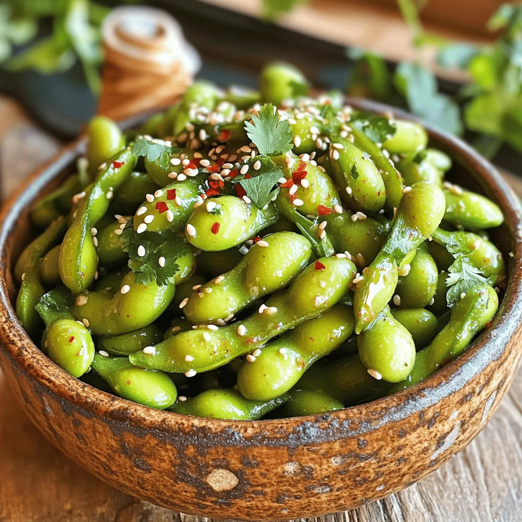 Um scharfe Knoblauch-Edamame zu machen, benötigen Sie einige einfache Zutaten: - 2 Tassen Edamame in Schoten (gefroren oder frisch) - 3 Esslöffel Olivenöl - 5 Zehen Knoblauch, fein gehackt - 1 Teelöffel rote Pfefferflocken (nach Geschmack anpassen) - 2 Esslöffel Sojasauce - 1 Esslöffel Sesamöl - 1 Esslöffel Limettensaft - 1 Esslöffel Sesamsamen (zum Garnieren) - Frischer Koriander, gehackt (zum Garnieren) - Salz, nach Geschmack Diese Zutaten sind leicht zu finden. Sie können sie in jedem Supermarkt kaufen. Frische Edamame sind oft besser im Geschmack. Sie haben eine knackige Textur und sind voller Nährstoffe. Allerdings sind sie manchmal schwer zu finden. Gefrorene Edamame sind praktisch und schnell. Sie sind immer verfügbar und einfach zu kochen. - Frische Edamame: - Besserer Geschmack - Knackigere Textur - Höherer Nährstoffgehalt - Gefrorene Edamame: - Praktisch und immer verfügbar - Schnell zubereitet - Günstiger Die Wahl hängt von Ihrer Zeit und Ihrem Geschmack ab. Wenn Sie keine bestimmte Zutat haben, gibt es Alternativen. - Statt Olivenöl können Sie Erdnussöl verwenden. - Für die Sojasauce passt auch Tamari, wenn Sie glutenfrei essen möchten. - Limettensaft kann durch Zitronensaft ersetzt werden. Diese Alternativen helfen Ihnen, das Rezept anzupassen. So bleibt es lecker und einfach. Um die Edamame richtig vorzubereiten, kochen Sie zuerst Wasser in einem großen Topf. Wenn das Wasser kocht, fügen Sie die Edamame hinzu. Wenn Sie gefrorene Edamame verwenden, kochen Sie sie etwa 4-5 Minuten lang. Frische Edamame sollten gründlich gewaschen werden. Danach gießen Sie die Edamame ab und stellen sie beiseite. Erhitzen Sie in einer großen Pfanne Olivenöl bei mittlerer Hitze. Fügen Sie den fein gehackten Knoblauch hinzu. Braten Sie ihn 1-2 Minuten lang an, bis er aromatisch riecht, aber nicht bräunt. Dies gibt dem Gericht einen tollen Geschmack. Jetzt kommen die roten Pfefferflocken dazu. Lassen Sie sie weitere 30 Sekunden braten, um das Öl zu würzen. Fügen Sie nun die vorbereiteten Edamame in die Pfanne. Wenden Sie sie vorsichtig, damit sie mit dem Öl überzogen sind. Gießen Sie die Sojasauce und das Sesamöl hinein. Mischen Sie alles gut, damit die Edamame gleichmäßig gewürzt sind. Drücken Sie den Limettensaft dazu und vermengen Sie alles erneut. Lassen Sie das Gericht 2-3 Minuten kochen, bis alles gut warm ist. Schmecken Sie mit Salz ab. Servieren Sie die Edamame in einer Schüssel und garnieren Sie sie mit Sesamsamen und frischem Koriander. Für das gesamte Rezept schauen Sie sich die Full Recipe an. Sie können das Rezept leicht anpassen. Fügen Sie Ingwer hinzu, um eine frische Note zu erhalten. Ein Spritzer Honig gibt eine süße Tiefe. Wenn Sie es noch schärfer mögen, probieren Sie frische Chilis. Diese bringen ein schönes Feuer in das Gericht. Für einen asiatischen Twist können Sie auch gerösteten Knoblauch verwenden. Dies bringt ein nussiges Aroma. Die Garzeit ist wichtig für die perfekte Konsistenz. Kochen Sie gefrorenes Edamame etwa 4-5 Minuten. Wenn Sie frisches Edamame verwenden, dauert es nur 2-3 Minuten. Achten Sie darauf, sie nicht zu lange zu kochen. Sie sollen zart, aber nicht matschig sein. Ein kurzes Eintauchen in Eiswasser stoppt den Garprozess. So bleiben sie schön grün. Um den Geschmack zu intensivieren, lassen Sie den Knoblauch nicht bräunen. Bei mittlerer Hitze braten ergibt den besten Geschmack. Wenn Sie die Sojasauce hinzufügen, nutzen Sie eine hochwertige. Dies macht einen großen Unterschied. Ein Spritzer Limettensaft kurz vor dem Servieren hebt die Aromen. Garnieren Sie mit frischem Koriander für extra Frische. Sie können auch geröstete Sesamsamen hinzufügen. Diese sorgen für einen schönen Crunch. {{image_4}} Um den Kick zu erhöhen, probiere frische Chilis. Du kannst rote oder grüne Chilis verwenden. Schneide sie klein und füge sie beim Anbraten des Knoblauchs hinzu. So entfalten sie ihr volles Aroma. Du kannst auch Chili-Pulver nutzen, wenn du keinen frischen Chili zur Hand hast. Achte darauf, die Menge nach deinem Geschmack anzupassen. Das Rezept ist bereits vegan, aber du kannst die Sojasauce gegen Tamari tauschen. Tamari ist glutenfrei und hat einen ähnlichen Geschmack. Für mehr Tiefe kannst du auch einen Spritzer Kokosnuss-Aminos verwenden. Diese Optionen sind perfekt, wenn du eine glutenfreie Diät befolgst. Spicy Garlic Edamame sind perfekt als Snack oder Vorspeise. Du kannst sie auch als Beilage zu Reisgerichten oder in Salaten verwenden. Sie passen gut zu Sushi oder Sashimi. Du kannst sie auch auf einem Grill für ein rauchiges Aroma zubereiten. Denk daran, sie warm zu servieren. Für eine schöne Präsentation, garniere sie mit frischem Koriander und Sesamsamen. Du findest die vollständige Anleitung in dem Full Recipe. Wenn Sie Reste von Scharfen Knoblauch-Edamame haben, können Sie sie kühl lagern. Lassen Sie die Edamame zuerst auf Zimmertemperatur abkühlen. Füllen Sie sie dann in einen luftdichten Behälter. So bleiben sie frisch. Wenn Sie die Reste länger aufbewahren wollen, frieren Sie sie ein. Legen Sie die Edamame in einen Gefrierbeutel und drücken Sie die Luft heraus. So bleiben sie bis zu drei Monate haltbar. Im Kühlschrank halten sich die Edamame etwa drei bis fünf Tage. Achten Sie darauf, den Behälter gut zu verschließen. Wenn Sie die Edamame länger aufbewahren, verlieren sie an Geschmack und Textur. Daher ist es am besten, sie schnell zu essen. Um die Edamame wieder warm zu machen, gibt es einfache Methoden. Sie können sie in einer Pfanne bei mittlerer Hitze kurz anbraten. Fügen Sie etwas Öl hinzu, damit sie nicht kleben. Alternativ können Sie die Edamame in der Mikrowelle erwärmen. Stellen Sie die Mikrowelle auf mittlere Hitze und erwärmen Sie sie für etwa 1–2 Minuten. So bleiben sie lecker und frisch! Die Zubereitung von Spicy Garlic Edamame dauert nur etwa 20 Minuten. Wenn du gefrorenes Edamame verwendest, koche es zuerst in Wasser für 4-5 Minuten. Danach brate den Knoblauch und die Edamame zusammen. Das geht schnell und macht Spaß! Ja, dieses Rezept ist glutenfrei, wenn du glutenfreie Sojasauce verwendest. Die meisten Edamame sind natürlich glutenfrei. Achte darauf, die richtige Sojasauce zu wählen, um sicher zu sein. Ja, du kannst Knoblauchpulver verwenden. Verwende etwa 1/4 Teelöffel für jede Knoblauchzehe. Der Geschmack wird anders, aber es ist eine einfache Lösung, wenn du keinen frischen Knoblauch hast. Achte darauf, es erst später hinzuzufügen, damit es nicht verbrennt. Im Artikel haben wir die besten Zutaten für Spicy Garlic Edamame besprochen. Frische und gefrorene Edamame haben ihre Vor- und Nachteile. Wir haben auch Alternativen für spezielle Zutaten erwähnt. Die Schritt-für-Schritt-Anleitung zeigt, wie einfach die Zubereitung ist. Tipp und Tricks helfen, den Geschmack zu verbessern. Variationen bringen Abwechslung, und die Aufbewahrung von Resten ist leicht. Am Ende kann jeder diese köstlichen Gerichte genießen. Experimentiere mit den Rezepten geeignet für jeden Geschmack.