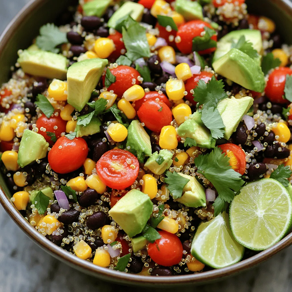 Für diesen leckeren Salat benötigen Sie: - 1 Tasse Quinoa, gründlich gewaschen - 1 Dose (15 oz) schwarze Bohnen, gründlich gewaschen und abgetropft - 1 Tasse Maiskörner (frisch, gefroren oder aus der Dose) - 1 rote Paprika, gewürfelt - 1 Tasse Kirschtomaten, halbiert - 1 Avocado, gewürfelt - 1/4 Tasse rote Zwiebel, fein gehackt - 1/2 Tasse frischer Koriander, gehackt Diese Zutaten bringen Farbe und Geschmack in Ihren Salat. Quinoa ist eine großartige Proteinquelle und gibt Ihnen Energie. Schwarze Bohnen und Mais fügen Ballaststoffe hinzu und machen den Salat sättigender. Die Paprika und Kirschtomaten bringen Frische und Süße. Avocado sorgt für Cremigkeit, während die rote Zwiebel und der Koriander für einen starken Geschmack sorgen. Für das Dressing brauchen Sie: - Saft von 2 Limetten - 3 Esslöffel Olivenöl - 1 Teelöffel Kreuzkümmel - 1 Teelöffel Chilipulver - Salz und Pfeffer nach Geschmack Das Dressing bringt alles zusammen. Limettensaft sorgt für einen spritzigen Geschmack. Olivenöl macht das Ganze glatt und lecker. Kreuzkümmel und Chilipulver fügen Wärme hinzu, während Salz und Pfeffer die Aromen verstärken. Frische Zutaten sind wichtig für den Geschmack. Hier sind einige Vorteile: - Frisches Gemüse hat mehr Nährstoffe. - Es schmeckt besser und knuspriger. - Saisonale Produkte sind oft günstiger. Achten Sie darauf, frische Zutaten zu verwenden, wann immer Sie können. Im Sommer sind Tomaten und Paprika in der Saison. Im Winter können Sie auf gefrorenes Gemüse zurückgreifen, wenn frische Optionen nicht verfügbar sind. Um die Quinoa zu kochen, beginne mit 1 Tasse gewaschener Quinoa. Gib sie in einen mittelgroßen Topf. Füge 2 Tassen Gemüsebrühe oder Wasser hinzu. Erhitze die Mischung bei mittlerer bis hoher Hitze. Warte, bis es kocht. Reduziere dann die Hitze. Decke den Topf ab und lasse die Quinoa 15 Minuten köcheln. Alle Flüssigkeit sollte jetzt weg sein. Nimm den Topf vom Herd. Lasse die Quinoa 5 Minuten ruhen. Eine Gabel hilft, die Quinoa aufzulockern. Für den Salat würfle das Gemüse gleichmäßig. Beginne mit der roten Paprika und den Kirschtomaten. Schneide die Avocado in kleine Stücke. Hacke die rote Zwiebel fein. Verwende frischen Koriander und hacke ihn grob. Achte darauf, dass alle Stücke ähnlich groß sind. So sieht der Salat schön aus und schmeckt gut. Für das Dressing nimm eine kleine Schüssel. Presse den Saft von 2 Limetten hinein. Füge 3 Esslöffel Olivenöl hinzu. Mische 1 Teelöffel Kreuzkümmel und 1 Teelöffel Chilipulver dazu. Rühre alles gut um. Schmecke das Dressing mit Salz und Pfeffer ab. Es ist wichtig, die Geschmäcker anzupassen. Probiere das Dressing und mache es nach deinem Geschmack. Jetzt kannst du alles in einer großen Schüssel vereinen. Füge die gekochte Quinoa und das Gemüse hinzu. Gieße das Dressing gleichmäßig darüber. Mische alles vorsichtig. So entsteht der leckere Southwest Quinoa Salat. Um Quinoa perfekt zu kochen, gibt es einige häufige Fehler. Ein großer Fehler ist, die Quinoa nicht gründlich zu waschen. Die kleinen Samen haben eine natürliche Schicht, die bitter schmeckt. Ein gutes Abspülen entfernt diesen Geschmack. Ein weiterer Fehler ist, zu viel oder zu wenig Wasser zu verwenden. Das richtige Verhältnis ist zwei Teile Flüssigkeit zu einem Teil Quinoa. Wenn die Quinoa kocht, lässt du sie 15 Minuten bei schwacher Hitze köcheln. Danach muss sie fünf Minuten ruhen. Um die Quinoa fluffig zu machen, verwende eine Gabel. Lockere sie vorsichtig auf, nach der Ruhezeit. So wird die Quinoa schön luftig und nicht klumpig. Der Southwest Quinoa Salat ist sehr anpassbar. Du kannst die Zutaten leicht ändern. Füge zum Beispiel schwarze Bohnen hinzu oder lasse sie weg, wenn du eine andere Proteinquelle willst. Du kannst auch verschiedene Gemüsesorten verwenden, wie Gurken oder Radieschen. Für verschiedene Diäten kannst du ganz einfach anpassen. Möchtest du den Salat vegan machen? Lass einfach den Käse weg. Für eine glutenfreie Variante achte darauf, dass alle Zutaten glutenfrei sind. So kann jeder diesen köstlichen Salat genießen. Bei der Präsentation kannst du kreativ sein. Serviere den Salat in einer großen Schüssel. Garniere ihn mit frischem Koriander und Limettenschnitzen. Das sieht nicht nur gut aus, sondern schmeckt auch frisch. Eine andere Idee ist, den Salat in klaren Gläsern zu servieren. So kommen die bunten Schichten toll zur Geltung. Du kannst den Salat auch mit Tortilla-Chips servieren. Diese sorgen für einen knackigen Biss. Für mehr Inspiration schau dir den Full Recipe an. Dort findest du viele weitere Tipps und Ideen, um deinen Salat noch besser zu machen. {{image_4}} Für eine vegane Version des Southwest Quinoa Salats können wir einige Zutaten leicht ersetzen. Anstelle von Honig verwenden Sie Agavensirup oder Ahornsirup. Diese Süßungsmittel passen gut zu den anderen Zutaten. Sie können auch die schwarze Bohne durch Kichererbsen ersetzen. Kichererbsen sind eine tolle Proteinquelle und geben dem Salat einen neuen Geschmack. Zusätzliche Proteinquellen sind wichtig, um den Salat nahrhafter zu machen. Fügen Sie Tofu oder Tempeh hinzu. Diese Zutaten sind vielseitig und nehmen den Geschmack des Dressings gut an. So wird der Salat nicht nur lecker, sondern auch sättigend. Um dem Salat etwas mehr Hitze zu verleihen, fügen Sie Jalapeños oder andere Chilis hinzu. Diese Peperoni bringen Würze und einen kleinen Kick in den Salat. Schneiden Sie sie klein, damit sie gleichmäßig verteilt sind. Wenn Sie es nicht zu scharf mögen, verwenden Sie weniger. Für eine süßere Note können Sie Mango oder Ananas hinzufügen. Diese Früchte bringen eine fruchtige Frische in den Salat. Schneiden Sie die Mango in kleine Stücke und mischen Sie sie gut unter. Ananas aus der Dose funktioniert ebenfalls gut. So haben Sie einen tollen Mix aus süß und würzig. Die Jahreszeiten bieten viele Möglichkeiten für Variationen. Im Frühling können Sie frische Erbsen oder Spargel hinzufügen. Diese Zutaten sind knackig und machen den Salat bunter. Im Sommer sind Tomaten und Gurken frisch und lecker. Sie können auch frische Kräuter wie Minze oder Basilikum verwenden. Regionale Zutaten geben dem Salat einen lokalen Twist. Nutzen Sie, was auf dem Markt verfügbar ist. Kaufen Sie frische Paprika oder Zucchini in Ihrer Region. So unterstützen Sie lokale Bauern und haben die frischesten Zutaten. Diese Variationen bringen Abwechslung und neue Geschmäcker in Ihren Salat. Um den Southwest Quinoa Salat frisch zu halten, bewahre ihn im Kühlschrank auf. Nutze luftdichte Behälter. So bleibt der Salat länger knackig und lecker. Du kannst ihn auch in Portionen aufteilen. Das macht das Essen einfacher. Vermeide die Lagerung in offenen Schalen oder Folie. Dies kann die Frische beeinträchtigen. Der Salat bleibt bis zu drei Tage frisch. Achte auf Anzeichen von Verderb. Wenn der Salat unangenehm riecht oder die Farben verblassen, ist er nicht mehr gut. Auch matschige Bestandteile sind ein Warnsignal. Konsumiere ihn besser vor Ablauf dieser Zeit. Hast du Reste? Nutze sie kreativ. Mische den Salat mit Eiern für eine proteinreiche Füllung. Du kannst auch Wraps damit füllen. Eine weitere Idee ist, die Reste mit Reis zu kombinieren. So erhältst du eine neue Beilage. Wenn du übergebliebene Zutaten hast, füge sie in Suppen oder Eintöpfen hinzu. So vermeidest du Lebensmittelverschwendung. Die Quinoa braucht etwa 20 Minuten, um gut zu kochen. Zuerst bringe ich die Quinoa und die Gemüsebrühe zum Kochen. Dann reduziere ich die Hitze und decke den Topf ab. Nach 15 Minuten ist die Flüssigkeit weg. Ich lasse die Quinoa dann fünf Minuten ruhen. So bleibt sie locker und perfekt. Ja, du kannst das Dressing im Voraus machen. Ich empfehle, es bis zu drei Tage im Kühlschrank aufzubewahren. Stelle sicher, dass du es in einem luftdichten Behälter lagerst. Vor dem Servieren schüttle ich das Dressing gut, um alles zu vermischen. So bleibt der Geschmack frisch und lecker. Ja, alle Zutaten im Southwest Quinoa Salat sind glutenfrei. Du kannst die Quinoa durch Hirse oder Buchweizen ersetzen, wenn du das möchtest. Diese Alternativen sind ebenfalls nahrhaft und glutenfrei. Achte darauf, dass die Bohnen, die du verwendest, auch glutenfrei sind. Wenn du keine Quinoa magst, probiere Bulgur oder Couscous. Diese Körner haben ähnliche Texturen und sind leicht zuzubereiten. Du kannst auch braunen Reis oder sogar Linsen nutzen. Alle diese Optionen bringen einen anderen Geschmack, sind aber ebenfalls lecker im Salat. Der Geschmack stammt von frischen Zutaten und Gewürzen. Limettensaft gibt eine spritzige Note. Kreuzkümmel und Chilipulver sorgen für Wärme und Tiefe. Frische Kräuter wie Koriander bringen eine helle Frische. Diese Kombination macht den Salat lebendig und voller Geschmack. Um den perfekten Southwest Quinoa Salat zuzubereiten, haben wir die besten Zutaten und einfache Schritte behandelt. Wir haben gesehen, wie frische Produkte den Geschmack verbessern und Tipps zur Zubereitung gegeben. Du kannst den Salat anpassen und kreativ servieren. Denke auch an die Aufbewahrung und wie du Reste nutzen kannst. Probiere verschiedene Variationen aus, um neue Geschmäcker zu entdecken. Genieße deinen Salat, sprich darüber und teile deine eigenen Ideen. Gesundes Essen kann einfach und lecker sein!