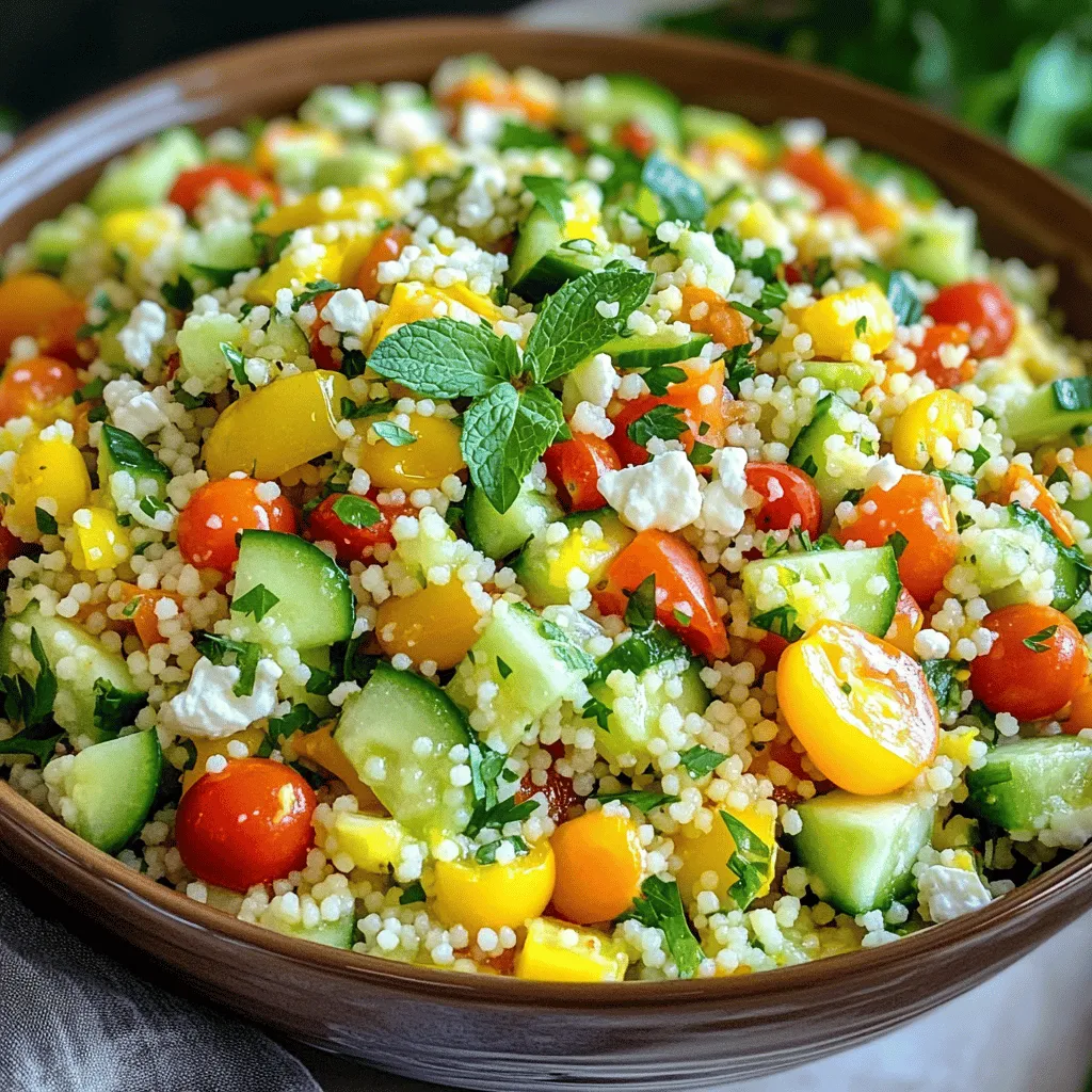 Die Hauptzutaten für diesen Salat sind einfach zu finden. Hier ist, was Sie brauchen: - 1 Tasse Couscous - 1 ¼ Tassen Gemüsebrühe - 1 mittelgroße Gurke, gewürfelt - 1 Tasse Kirschtomaten, halbiert - 1 Paprika (nach Wahl), gewürfelt - ½ rote Zwiebel, fein gehackt - 1 Tasse frische Petersilie, fein gehackt - ½ Tasse frische Minze, fein gehackt - 3 Esslöffel Olivenöl - 2 Esslöffel Zitronensaft - Schale von 1 Zitrone - Salz und Pfeffer nach Geschmack Diese Zutaten geben dem Salat einen frischen und lebendigen Geschmack. Couscous ist schnell zu kochen. Gemüse bringt Farbe und Nährstoffe. Kräuter wie Petersilie und Minze machen den Salat noch besser. Optionale Zutaten können den Geschmack und die Nährstoffe erhöhen. Hier sind einige Vorschläge: - Avocado für Cremigkeit und gesunde Fette - Kichererbsen für Protein und Ballaststoffe - Oliven für einen salzigen Kick Diese Zutaten machen den Salat noch sättigender. Sie können nach Belieben variieren. Experimentieren Sie mit verschiedenen Kombinationen, um Ihren perfekten Salat zu finden. Feta-Käse ist eine tolle Ergänzung. Er bringt einen salzigen und cremigen Geschmack. Hier sind einige Möglichkeiten, wie Sie ihn verwenden können: - Bröseln Sie Feta über den Salat, bevor Sie servieren. - Mischen Sie ihn direkt ins Gemüse. - Servieren Sie den Salat in einer großen Schüssel und dekorieren Sie die Oberfläche mit Feta. Diese kleinen Schritte machen Ihren Salat noch ansprechender. Feta sieht toll aus und schmeckt großartig. Genießen Sie die Kombination von frischen Zutaten und cremigem Käse! Zuerst koche ich die Gemüsebrühe in einem mittelgroßen Topf. Sobald sie sprudelt, nehme ich den Topf vom Herd. Dann rühre ich den Couscous in die Brühe ein. Ich decke den Topf ab und lasse den Couscous fünf Minuten ziehen. So nimmt er die Brühe auf und wird schön fluffig. Nach fünf Minuten nehme ich eine Gabel und lockere den Couscous auf. Ich lasse ihn etwas abkühlen. Jetzt bereite ich das Gemüse vor. Ich nehme eine mittelgroße Gurke, schäle sie nicht und würfle sie. Dann halbiere ich eine Tasse Kirschtomaten. Für Farbe und Geschmack wähle ich eine Paprika, die ich ebenfalls würfle. Eine halbe rote Zwiebel hacke ich fein. In einer großen Schüssel vermenge ich das Gemüse: Gurke, Kirschtomaten, Paprika und rote Zwiebel. Ich füge auch eine Tasse frische Petersilie und eine halbe Tasse frische Minze hinzu. Diese Kräuter geben dem Salat Frische und Aroma. Für das Dressing nehme ich eine kleine Schüssel. Darin vermische ich drei Esslöffel Olivenöl, zwei Esslöffel Zitronensaft und die Schale einer Zitrone. Eine Prise Salz und Pfeffer runden den Geschmack ab. Ich verquirle alles, bis es eine homogene Mischung ergibt. Jetzt kommt der Couscous in die große Schüssel mit dem Gemüse. Ich gieße das Dressing gleichmäßig darüber. Mit einem Löffel vermenge ich alles sanft, bis die Zutaten gut verteilt sind. Ich schmecke den Salat ab und füge nach Bedarf mehr Salz, Pfeffer oder Zitronensaft hinzu. Wenn ich mag, brösel ich vor dem Servieren etwas Feta-Käse darüber. Für die vollständige Anleitung und die genauen Mengen, schau dir das [Full Recipe] an. Um den Couscous perfekt zuzubereiten, beginne mit der Brühe. Bringe 1 ¼ Tassen Gemüsebrühe zum Kochen. Wenn sie kocht, nimm den Topf vom Herd. Rühre dann 1 Tasse Couscous ein und decke den Topf ab. Lass den Couscous 5 Minuten ziehen. So wird er weich und fluffig. Danach lockere den Couscous mit einer Gabel auf. So entstehen keine Klumpen. Kräuter machen den Couscous-Salat lebendig. Frische Petersilie und Minze sind klassisch, aber du kannst auch andere Kräuter nutzen. Versuch Basilikum oder Koriander für einen neuen Kick. Thymian bringt einen herzhaften Geschmack. Auch Dill passt gut, besonders im Sommer. Mixe die Kräuter je nach Saison und deinem Geschmack. Experimentiere und finde deine Lieblingskombination. Die Präsentation ist wichtig für den ersten Eindruck. Serviere den Salat in einer großen Schüssel, damit er einladend aussieht. Du kannst auch individuelle Portionen anrichten. Garniere mit frischer Petersilie oder Minzblättern. Ein Zitronenschnitz an der Seite bringt Farbe und Frische. Wenn du Feta-Käse verwendest, brösele ihn gleichmäßig darüber. Das sieht schön aus und schmeckt lecker. Für das gesamte Rezept, schau dir die [Full Recipe] an. {{image_4}} Du kannst deinen Zitronen-Kräuter-Couscous-Salat ganz einfach mit Protein anreichern. Kichererbsen sind eine tolle Wahl. Sie sind nahrhaft und geben dem Salat eine schöne Textur. Eine Dose Kichererbsen reicht für vier Portionen. Du musst sie nur abspülen und abtropfen lassen. Hähnchen ist eine weitere gute Option. Gekochtes oder gegrilltes Hähnchen passt gut dazu. Du kannst es in Würfel schneiden und unter den Salat mischen. So wird der Salat sättigender und proteinreicher. Für eine vegane Version des Salats kannst du den Feta-Käse weglassen. Stattdessen empfehle ich, Avocado hinzuzufügen. Sie bringt Cremigkeit und gesunde Fette. Du kannst die Avocado einfach in Würfel schneiden und unter den Salat heben. Achte darauf, die restlichen Zutaten frisch und bunt zu halten. So bleibt der Salat knackig und gesund. Diese einfache Anpassung macht den Salat für alle geeignet. Saisonale Zutaten machen deinen Salat noch spannender. Im Frühling kannst du zarte Erbsen und Radieschen hinzufügen. Sie bringen Farbe und einen knackigen Biss. Im Sommer sind frische Tomaten und Paprika eine tolle Ergänzung. Im Herbst kannst du geröstete Kürbiswürfel einfügen. Sie geben dem Salat einen süßen Geschmack. Jede Saison bietet neue Möglichkeiten. Experimentiere mit den Zutaten, um deinen eigenen perfekten Couscous-Salat zu kreieren. Für das vollständige Rezept schaue dir die [Full Recipe] an. Wenn Sie Reste des Zitronen-Kräuter-Couscous-Salats haben, lagern Sie ihn richtig. Lassen Sie den Salat zuerst auf Raumtemperatur abkühlen. Füllen Sie den Salat dann in einen Behälter. Decken Sie ihn gut ab. So bleibt der Geschmack frisch und die Zutaten knackig. Verwenden Sie luftdichte Behälter aus Glas oder BPA-freiem Kunststoff. Diese Behälter halten die Frische besser. Wenn Sie mehrere Portionen haben, nutzen Sie kleinere Behälter. So können Sie einfach Portionen entnehmen. Im Kühlschrank hält sich der Couscous-Salat bis zu drei Tage. Achten Sie darauf, ihn gut abzudecken. Prüfen Sie vor dem Essen, ob der Salat noch frisch riecht. Bei Anzeichen von Verderb sollten Sie ihn entsorgen. So genießen Sie immer einen leckeren und sicheren Salat. Du kannst den Zitronen-Kräuter-Couscous-Salat bis zu drei Tage im Kühlschrank aufbewahren. Stelle sicher, dass du ihn in einem luftdichten Behälter lagerst. So bleibt er frisch und lecker. Nach ein paar Tagen kann der Salat etwas weicher werden. Das liegt an der Feuchtigkeit des Dressings und dem Gemüse. Ja, du kannst Quinoa anstelle von Couscous verwenden. Quinoa hat einen tollen Nussgeschmack. Außerdem ist Quinoa glutenfrei und reich an Proteinen. Koche die Quinoa nach Anleitung auf der Verpackung. Sie benötigt oft mehr Flüssigkeit als Couscous. Der Zitronen-Kräuter-Couscous-Salat eignet sich gut für Meal Prep. Du kannst ihn in Portionen aufteilen und für die Woche vorbereiten. Achte darauf, das Dressing separat zu halten, bis du bereit bist, ihn zu essen. So bleibt der Salat frisch und knackig. Probiere ihn in einer großen Schüssel oder in kleinen Behältern zu lagern. Für das vollständige Rezept, siehe die [Full Recipe]. Der Zitronen-Kräuter-Couscous-Salat ist einfach zuzubereiten und sehr lecker. Wir haben die Haupt- und optionalen Zutaten sowie Dekorationsmöglichkeiten mit Feta-Käse besprochen. Du kannst den Couscous perfekt zubereiten und kreativ variieren, indem du saisonale Zutaten oder Proteine hinzufügst. Die Lagerung ist ebenfalls einfach und verlängert die Haltbarkeit. Experimentiere mit den Tipps für die besten Ergebnisse. Versuche, deine eigenen Kombinationen zu finden. So wird jeder Biss zu einem Genuss!