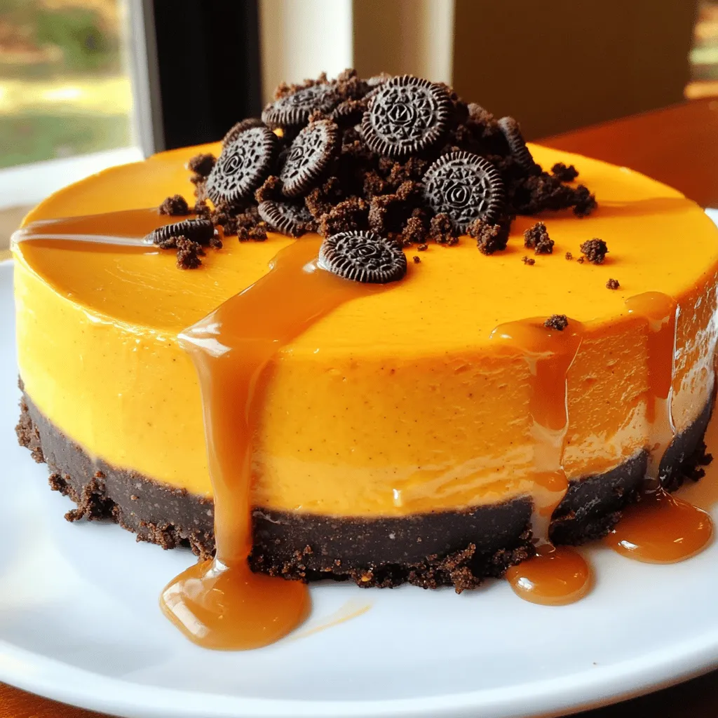 Für einen leckeren Oreo Kürbis Cheesecake benötigst du einige einfache Zutaten. Hier ist die Liste: - 1 ½ Tassen Oreo-Kekskrumen - 4 Esslöffel ungesalzene Butter, geschmolzen - 450 g Frischkäse, weich - 1 Tasse Kürbispüree aus der Dose - 1 Tasse Zucker - 1 Teelöffel Vanilleextrakt - 2 große Eier - 1 Teelöffel gemahlener Zimt - ½ Teelöffel gemahlene Muskatnuss - ¼ Teelöffel gemahlener Ingwer - ½ Tasse saure Sahne - Zusätzliche Oreo-Kekse zur Garnierung (optional) Diese Zutaten geben dem Käsekuchen seinen besonderen Geschmack. Der Mix aus Kürbis und Gewürzen schafft eine warme Note. Um den Käsekuchen richtig zuzubereiten, brauchst du einige Küchenutensilien: - Eine große Rührschüssel - Elektrischer Mixer oder Schneebesen - 23 cm (9 Zoll) große Springform - Backblech - Spatel zum Glätten der Füllung Mit diesen Utensilien wird das Zubereiten leicht und macht Spaß. Wenn du pflanzliche Alternativen suchst, gibt es viele Möglichkeiten. Ersetze den Frischkäse durch veganen Frischkäse. Für die saure Sahne kannst du pflanzliche Joghurtalternativen verwenden. Das Kürbispüree bleibt gleich. Diese Optionen machen den Käsekuchen für alle zugänglich. So kann jeder diese köstliche Leckerei genießen. Die vollständige Rezeptur ist im Abschnitt „Full Recipe“ zu finden. Heize deinen Ofen auf 163°C (325°F) vor. Dies ist wichtig, um den Käsekuchen gleichmäßig zu backen. Nimm eine mittelgroße Schüssel und füge 1 ½ Tassen Oreo-Kekskrumen und 4 Esslöffel geschmolzene Butter hinzu. Mische alles gut, bis die Krümel gut befeuchtet sind. Drücke die Mischung gleichmäßig in den Boden einer 23 cm (9 Zoll) großen Springform. Achte darauf, dass die Kruste fest wird. Backe die Kruste für 10 Minuten und lasse sie dann abkühlen. In einer großen Rührschüssel schlägst du 450 g weichen Frischkäse mit einem elektrischen Mixer. Mixe ihn glatt und cremig. Füge 1 Tasse Kürbispüree und 1 Tasse Zucker hinzu. Mische alles gut, bis es gleichmäßig ist. Gib 1 Teelöffel Vanilleextrakt und 2 große Eier einzeln dazu. Füge 1 Teelöffel gemahlenen Zimt, ½ Teelöffel gemahlene Muskatnuss und ¼ Teelöffel gemahlenen Ingwer hinzu. Mixe bei niedriger Geschwindigkeit, bis alles gut vermischt ist. Zum Schluss füge ½ Tasse saure Sahne hinzu und rühre vorsichtig um. Gieße die Käsekuchenfüllung über die abgekühlte Oreo-Kruste. Glätte die Oberfläche mit einem Spatel. Stelle die Springform in den Ofen und backe sie 50-60 Minuten lang. Die Mitte sollte fest, aber noch leicht wackelig sein. Schalte den Ofen aus und lasse den Käsekuchen eine Stunde bei leicht geöffneter Tür abkühlen. Dies hilft, Risse zu vermeiden. Danach lagere den Käsekuchen mindestens 4 Stunden, am besten über Nacht, im Kühlschrank. Vor dem Servieren kannst du ihn mit zerdrückten Oreo-Keksen garnieren. Um den besten Oreo Pumpkin Cheesecake zu machen, ist die Konsistenz wichtig. Beginne mit weichem Frischkäse. Das macht das Mischen einfacher und hilft, Klumpen zu vermeiden. Mische ihn gut, bis er glatt ist. Danach füge das Kürbispüree und den Zucker hinzu. Mixe alles gut, aber übermische nicht. Zu viel Rühren kann Luftblasen erzeugen. Risse sind oft ein Problem bei Käsekuchen. Um dies zu vermeiden, backe bei niedriger Temperatur. Ein langsames Backen hilft, die Hitze gleichmäßig zu verteilen. Stelle auch sicher, dass du den Käsekuchen nicht zu lange backst. Die Mitte sollte leicht wackelig sein, wenn du ihn herausnimmst. Lasse den Käsekuchen im Ofen abkühlen. Dies verhindert, dass er schockartig abkühlt und reißt. Um den Geschmack zu verbessern, kannst du die Gewürze anpassen. Füge mehr Zimt oder Muskatnuss hinzu, wenn du es würziger magst. Auch ein Hauch von Ingwer kann helfen. Experimentiere mit zusätzlichen Zutaten wie Karamell oder Schokolade. Diese geben dem Käsekuchen eine besondere Note. Du kannst sogar einen Schuss Espresso für mehr Tiefe hinzufügen. Diese kleinen Anpassungen machen dein Dessert einzigartig. Teile es mit Freunden und genieße ihre Reaktionen! {{image_4}} Für eine glutenfreie Version des Oreo Kürbis Cheesecakes kannst du glutenfreie Oreo-Kekse verwenden. Diese Kekse sind perfekt für die Kruste. Stelle sicher, dass alle anderen Zutaten auch glutenfrei sind. Das wäre besonders wichtig, wenn du Gäste hast, die Gluten meiden müssen. Um eine vegane Variante zu machen, ersetze den Frischkäse durch einen veganen Frischkäse. Du kannst auch die Eier durch Apfelmus oder Leinsamen ersetzen. Verwende Pflanzenmilch anstelle von saurer Sahne. Diese Anpassungen machen den Käsekuchen pflanzenbasiert und trotzdem lecker. Toppings können dem Käsekuchen das gewisse Etwas verleihen. Du könntest Karamellsauce oder Schokoladensauce verwenden. Zerdrückte Nüsse oder zusätzliche Oreo-Kekse sind auch eine gute Wahl. Für einen frischen Akzent füge etwas Schlagsahne oder frische Minze hinzu. Experimentiere mit verschiedenen Garnierungen, um deinen eigenen Stil zu finden. Denke daran, dass die Präsentation wichtig ist. Eine schöne Dekoration macht den Käsekuchen noch ansprechender. Der Oreo Pumpkin Cheesecake sollte nach dem Backen gut gekühlt werden. Lassen Sie den Käsekuchen zuerst bei Raumtemperatur abkühlen. Danach stellen Sie ihn für mindestens vier Stunden in den Kühlschrank. So kann er gut fest werden. Verwenden Sie eine Abdeckung oder Frischhaltefolie, um den Käsekuchen zu schützen. Das verhindert auch, dass er andere Gerüche aus dem Kühlschrank aufnimmt. Im Kühlschrank hält der Käsekuchen bis zu fünf Tage. Achten Sie darauf, ihn gut verpackt zu lagern. So bleibt er frisch und lecker. Wenn er länger hält, kann die Textur und der Geschmack leiden. Überprüfen Sie ihn immer vor dem Verzehr. Wenn er seltsam riecht oder aussieht, werfen Sie ihn besser weg. Ja, Sie können diesen Käsekuchen auch einfrieren! Schneiden Sie ihn in Portionen, bevor Sie ihn einfrieren. Wickeln Sie jede Portion gut in Frischhaltefolie ein. Legen Sie die Stücke in einen luftdichten Behälter oder einen Gefrierbeutel. So bleibt der Käsekuchen bis zu drei Monate frisch. Zum Auftauen legen Sie die Portionen einfach über Nacht in den Kühlschrank. So bleibt der Käsekuchen schön cremig. Die Zubereitung dauert etwa 30 Minuten. Danach backt der Käsekuchen für 50 bis 60 Minuten. Sie müssen auch Zeit zum Abkühlen und Kühlen einplanen. Geben Sie dem Cheesecake mindestens 4 Stunden Zeit im Kühlschrank. Es ist am besten, ihn über Nacht ruhen zu lassen. Ja, frisches Kürbispüree ist eine tolle Wahl. Kochen Sie dazu frische Kürbisse und pürieren Sie sie. Achten Sie darauf, dass das Püree nicht zu wässrig ist. Es sollte dick und cremig sein. Frisches Püree kann den Geschmack noch intensiver machen. Bewahren Sie die restlichen Stücke im Kühlschrank auf. Nutzen Sie einen luftdichten Behälter, um den Käsekuchen frisch zu halten. So bleibt der Geschmack und die Textur erhalten. Wenn Sie den Käsekuchen länger aufbewahren möchten, können Sie ihn auch einfrieren. Wickeln Sie ihn gut ein, um Frostschäden zu vermeiden. Der Oreo Kürbis Cheesecake ist einfach und lecker. Du hast die Hauptzutaten, die Zubereitung und Tipps kennengelernt. Ich habe dir gezeigt, wie du die perfekte Konsistenz erreichst und Risse vermeidest. Variationen wie glutenfreie und vegane Optionen machen das Rezept vielseitig. Das richtige Kühlen und Lagern sorgt dafür, dass dein Kuchen frisch bleibt. Denke daran, frisches Kürbispüree kann eine tolle Wahl sein. Jetzt liegt es an dir, diesen köstlichen Käsekuchen auszuprobieren!