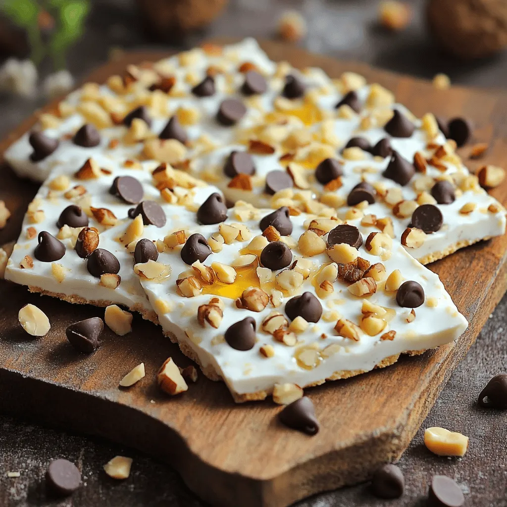Um Cookie Dough Greek Yogurt Bark zu machen, benötigst du folgende Zutaten: - 2 Tassen ungesüßter griechischer Joghurt - 1/4 Tasse Honig oder Ahornsirup - 1 Teelöffel Vanilleextrakt - 1/2 Tasse Mini-Schokoladenstückchen - 1/4 Tasse Mandelmehl (oder fein gemahlene Haferflocken) - 1/4 Tasse gehackte Nüsse (z. B. Walnüsse oder Pekannüsse) - Eine Prise Meersalz Diese Zutaten sind wichtig, um die perfekte Mischung zu erzielen. Der griechische Joghurt gibt eine cremige Basis. Honig oder Ahornsirup süßen den Joghurt. Vanilleextrakt bringt Geschmack. Schokoladenstückchen fügen Süße und Textur hinzu. Mandelmehl hilft, die Konsistenz zu verbessern, und Nüsse bieten einen knusprigen Biss. Falls du keine bestimmten Zutaten hast, gibt es Alternativen: - Verwende Naturjoghurt, wenn du keinen griechischen Joghurt hast. - Statt Honig kannst du auch Agavendicksaft oder Stevia benutzen. - Nutze Vanillepaste anstelle von Vanilleextrakt für einen intensiveren Geschmack. - Wenn du keine Mini-Schokoladenstückchen hast, funktionieren auch grobe Schokoladenstücke. - Statt Mandelmehl kannst du auch Kokosmehl verwenden. - Bei Nüssen kannst du auch Sonnenblumenkerne oder Kürbiskerne wählen. Diese Alternativen zeigen, dass du flexibel sein kannst, ohne den Geschmack zu verlieren. Das Nährstoffprofil dieser Zutaten ist bemerkenswert: - Griechischer Joghurt ist reich an Eiweiß, was dich sättigt. - Honig bietet natürliche Süße und Antioxidantien. - Vanille hat viele gesundheitliche Vorteile, wie die Verbesserung der Stimmung. - Mini-Schokoladenstückchen liefern Antioxidantien, die gut für dein Herz sind. - Mandelmehl ist glutenfrei und enthält gesunde Fette. - Nüsse sind eine großartige Quelle für Proteine und Ballaststoffe. Diese Zutaten machen das Rezept nicht nur lecker, sondern auch gesund. Du kannst also mit gutem Gewissen genießen! Beginne mit 2 Tassen ungesüßtem griechischen Joghurt. Gib ihn in eine große Rührschüssel. Füge dann 1/4 Tasse Honig oder Ahornsirup hinzu. Das bringt eine schöne Süße. Jetzt kommt 1 Teelöffel Vanilleextrakt dazu. Rühre alles gut um. Die Mischung sollte glatt und gleichmäßig sein. Achte darauf, dass keine Klumpen bleiben. Jetzt fügen wir 1/4 Tasse Mandelmehl oder fein gemahlene Haferflocken hinzu. Das gibt der Rinde eine tolle Textur. Auch eine Prise Meersalz ist wichtig. Sie hebt die Aromen hervor. Rühre die Mischung erneut gut durch. Danach kommen 1/2 Tasse Mini-Schokoladenstückchen und 1/4 Tasse gehackte Nüsse dazu. Ich empfehle Walnüsse oder Pekannüsse. Hebe sie vorsichtig unter die Joghurtmasse. So verteilen sie sich gleichmäßig. Lege ein Backblech mit Backpapier aus. Gieße die Joghurtmischung darauf und streiche sie etwa 1,25 cm dick. Wenn du magst, streue zusätzliche Schokoladenstückchen und Nüsse oben drauf. Drücke sie leicht in die Mischung. Jetzt kommt das Blech in den Gefrierschrank. Lass die Rinde dort für 2 bis 3 Stunden gefrieren. Sie sollte fest und durchgefroren sein. Nach dem Einfrieren hebst du die Rinde vorsichtig vom Blech. Breche sie in Stücke oder schneide sie in Quadrate. Bewahre die Stücke in einem luftdichten Behälter im Gefrierschrank auf. So bleiben sie frisch, bis du sie servierst. Wenn du die Joghurt Rinde machst, gibt es einige Fehler. Hier sind Tipps, um sie zu vermeiden: - Zu flüssige Mischung: Achte darauf, genug Mandelmehl zu verwenden. Es macht die Mischung dicker. - Nicht genug rühren: Rühre die Zutaten gut durch. So verteilst du alles gleichmäßig. - Schokoladenstückchen sinken: Drücke die Stückchen leicht in die Mischung. So bleiben sie oben. Du kannst das Rezept leicht anpassen. Hier sind einige Ideen: - Anderer Joghurt: Verwende griechischen Joghurt oder normalen Joghurt. Die Konsistenz wird anders, aber lecker bleibt es. - Alternativen zu Nüssen: Nutze Sonnenblumenkerne oder Kokosnuss. Sie geben anderen Geschmack. - Süßungsmittel wechseln: Probiere Agavendicksaft statt Honig. So wird die Rinde vegan. Präsentation ist wichtig! Hier sind einige Vorschläge: - Bunte Teller: Verwende einen bunten Teller, um die Rinde toll zu zeigen. - Früchte hinzufügen: Serviere die Rinde mit frischen Beeren. Sie bringen Farbe und Frische. - Kleine Portionen: Schneide die Rinde in kleine Stücke. So sieht es einladend aus und macht Spaß zu essen. {{image_4}} Wenn du eine zuckerfreie Version machen möchtest, ist das einfach. Ersetze den Honig oder Ahornsirup durch einen zuckerfreien Süßstoff, wie zum Beispiel Erythrit oder Stevia. Diese Süßstoffe bieten den gleichen Geschmack, ohne den Zuckergehalt. Achte darauf, die Menge nach deinem Geschmack anzupassen. Du kannst die Rinde leicht mit verschiedenen Zutaten aufpeppen. Füge frische oder getrocknete Früchte hinzu, wie Himbeeren oder Bananen. Diese geben nicht nur Geschmack, sondern auch Farbe. Du kannst auch Gewürze wie Zimt oder Muskatnuss hinzufügen. Das bringt eine neue Note in dein Dessert. Experimentiere mit verschiedenen Kombinationen, bis du die perfekte Mischung gefunden hast. Für eine vegane Variante nutze pflanzlichen Joghurt. Kokos- oder Sojajoghurt sind tolle Alternativen. Ersetze den Honig durch Agavendicksaft oder eine andere pflanzliche Süße. Achte darauf, dass alle Zutaten vegan sind. So bleibt dein Rezept ganz pflanzlich und lecker. Um die Cookie Dough Greek Yogurt Bark richtig zu lagern, verwende einen luftdichten Behälter. Ich empfehle, die Rinde in Stücke zu schneiden, bevor du sie lagerst. So kannst du einfach ein Stück herausnehmen, wenn der Hunger kommt. Achte darauf, dass der Behälter gut verschlossen ist, damit keine Luft eindringt. Die Rinde bleibt im Gefrierfach bis zu drei Monate frisch. Wenn du sie länger aufbewahren möchtest, ist das kein Problem. Sie schmeckt immer noch gut, auch nach längerer Zeit. Ich empfehle, das Datum auf den Behälter zu schreiben. So weißt du, wann du sie gemacht hast und wann sie am besten ist. Wenn du Reste hast, kannst du diese ganz einfach für verschiedene Snacks verwenden. Du kannst die Rinde in einen Smoothie geben oder auf Joghurt streuen. So hast du einen schnellen und leckeren Snack. Wenn du kreativ bist, kannst du die Rinde auch in einen Dessert-Pizza-Boden verwandeln. Ja, du kannst andere Aromen verwenden. Experimentiere mit verschiedenen Extrakten. Zum Beispiel, Mandel- oder Karamell-Extrakt gibt einen tollen Geschmack. Diese Aromen passen gut zu dem griechischen Joghurt. Du kannst auch Fruchtpüree hinzufügen. Das gibt mehr Frische und Farbe. Ja, diese Rinde ist glutenfrei. Du verwendest Mandelmehl oder gemahlene Haferflocken. Beide sind glutenfreie Optionen. Achte darauf, dass die Haferflocken auch glutenfrei sind. So kannst du sicher sein, dass deine Rinde für alle geeignet ist. Die Rinde braucht etwa 2 bis 3 Stunden zum Einfrieren. Je nach deinem Gefrierschrank kann die Zeit variieren. Überprüfe nach 2 Stunden, ob sie fest ist. Wenn nicht, lass sie länger im Gefrierfach. So bekommst du die perfekte Konsistenz. Diese Anleitung zeigt, wie man Cookie Dough Greek Yogurt Bark zubereitet. Wir haben die Hauptzutaten und hilfreiche Alternativen betrachtet. Das Nährstoffprofil macht diese Rinde zu einem gesunden Snack. Ich habe die Schritt-für-Schritt-Anleitung für eine einfache Zubereitung gegeben. Zudem gab es Tipps, um Fehler zu vermeiden und das Rezept anzupassen. Variationen können den Geschmack verändern und gesunde Optionen bieten. Achten Sie auf die Lagerung, damit Ihr Snack frisch bleibt. Mit diesen Infos schaffen Sie leckere Kreationen!