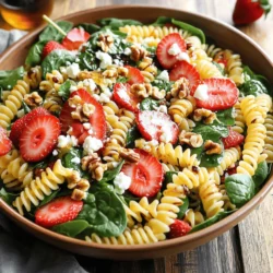 - 225 g Vollkornpasta (Fusilli oder Rotini) - 2 Tassen frischer Spinat, gewaschen und getrocknet - 1 Tasse Erdbeeren, entstielt und in Scheiben geschnitten Die Hauptzutaten machen diesen Salat frisch und bunt. Vollkornpasta bringt Ballaststoffe und einen nussigen Geschmack. Frischer Spinat hat viele Vitamine und Mineralien. Erdbeeren fügen eine süße Note hinzu. Diese Kombination ist nicht nur lecker, sondern auch gesund. - 125 g Feta-Käse, zerbröselt - 30 g Walnüsse, grob gehackt - 1/4 Tasse rote Zwiebel, dünn geschnitten Zusätzliche Zutaten bringen Textur und Geschmack. Feta-Käse gibt einen salzigen Kick und macht den Salat cremig. Walnüsse sorgen für einen knackigen Biss. Rote Zwiebel gibt eine milde Schärfe dazu. Diese Zutaten machen den Salat spannend und lecker. - 60 ml natives Olivenöl extra - 30 ml Balsamico-Essig - 1 Esslöffel Honig Das Dressing ist einfach, aber voller Geschmack. Natives Olivenöl extra sorgt für gesunde Fette. Balsamico-Essig fügt eine süß-saure Note hinzu. Honig rundet den Geschmack ab und macht das Dressing süßlich. Zusammen ergeben sie eine perfekte Soße für den Salat. Kochen Sie die Vollkornpasta in einem großen Topf mit leicht gesalzenem Wasser. Achten Sie darauf, die Pasta al dente zu kochen. Das bedeutet, sie sollte noch einen leichten Biss haben. Gießen Sie die Pasta dann in ein Sieb ab und spülen Sie sie unter kaltem Wasser ab. So stoppen Sie den Kochvorgang und kühlen die Pasta schnell ab. Nehmen Sie eine große Schüssel. Geben Sie die abgekühlte Pasta hinein. Fügen Sie dann den gewaschenen und getrockneten Spinat, die geschnittenen Erdbeeren, den zerbröselten Feta, die gehackten Walnüsse und die dünn geschnittene rote Zwiebel hinzu. Diese Kombination sorgt für einen tollen Geschmack und eine schöne Textur. In einer kleinen Schüssel mischen Sie das natives Olivenöl, den Balsamico-Essig und den Honig. Fügen Sie etwas Salz und Pfeffer hinzu. Verquirlen Sie alles gut, bis die Mischung homogen ist. Das Dressing wird die Aromen der Zutaten wunderbar verbinden. Gießen Sie das Dressing über die Pasta-Salat-Mischung. Wenden Sie alles vorsichtig, damit die Zutaten gleichmäßig mit dem Dressing bedeckt sind. Lassen Sie den Salat dann mindestens 10 bis 15 Minuten ruhen. So können sich alle Aromen gut entfalten und der Salat wird noch leckerer. Um die Pasta perfekt zu kochen, achte darauf, sie al dente zu garen. Dies bedeutet, dass die Pasta noch einen leichten Biss hat. Folge der Anleitung auf der Verpackung. Nach dem Kochen solltest du die Pasta gut abgießen und sofort mit kaltem Wasser abspülen. So stoppst du den Kochprozess und verhinderst, dass die Pasta matschig wird. Lass die Pasta mindestens 10 bis 15 Minuten ruhen. Dies gibt dir Zeit, die Aromen zu entfalten und die anderen Zutaten vorzubereiten. Der Geschmack des Salats hängt stark von den Gewürzen ab. Füge Salz und Pfeffer nach deinem persönlichen Geschmack hinzu. Beginne mit einer Prise und taste dich langsam vor. Du kannst mehr hinzufügen, wenn du es würziger magst. Das Dressing ist ebenfalls wichtig. Gieße es nach und nach über den Salat. So kannst du die Menge besser kontrollieren. Zu viel Dressing kann den Salat schwer machen. Die Präsentation macht viel aus. Serviere den Salat in einer großen, flachen Schüssel. Das sieht einladend aus. Für einen besonderen Touch kannst du den Salat mit zusätzlichen Erdbeerscheiben und ganzen Walnüssen garnieren. Ein Spritzer Balsamico-Essig vor dem Servieren sorgt für einen zusätzlichen Geschmacks-Kick. Es macht den Salat nicht nur lecker, sondern auch schön anzusehen. {{image_4}} Eine einfache Art, den Erdbeer-Spinat-Pasta-Salat zu variieren, ist die Wahl der Zutaten. Wenn Sie vegan leben, ersetzen Sie den Feta-Käse durch einen veganen Feta. Er ist oft auf Basis von Nüssen und sorgt für einen ähnlichen Geschmack. Für mehr Crunch können Sie auch andere Nüsse verwenden. Mandeln oder Cashews passen sehr gut zu diesem Salat. Der Salat kann das ganze Jahr über frisch bleiben. Verwenden Sie saisonales Gemüse wie Gurken oder Paprika im Sommer. Im Frühling können Sie Spargel hinzufügen. Im Herbst sind geröstete Kürbisstücke eine tolle Ergänzung. Passen Sie die Früchte an die Saison an. Im Sommer sind frische Beeren perfekt. Im Winter können Sie auf Äpfel oder Orangen zurückgreifen. Das Dressing ist der Schlüssel zu diesem Salat. Neben Balsamico-Essig können Sie auch frischen Zitronensaft verwenden. Das bringt eine tolle Frische hinein. Experimentieren Sie mit Kräutern wie Basilikum oder Minze. Diese Kräuter verleihen dem Gericht eine neue Dimension. Mischen Sie die Kräuter gut ins Dressing, um den Geschmack zu intensivieren. - Kühlung des Salats: Bewahren Sie den Erdbeer-Spinat-Pasta-Salat im Kühlschrank auf. Kälte hilft, die Frische zu bewahren. Stellen Sie sicher, dass der Salat gut abgedeckt ist, um das Austrocknen zu verhindern. - Behälterempfehlungen: Nutzen Sie einen luftdichten Behälter. Glasbehälter sind ideal, da sie keine Chemikalien abgeben. Achten Sie darauf, dass der Behälter genug Platz bietet, damit der Salat nicht gequetscht wird. - Wie lange kann der Salat aufbewahrt werden? Der Salat bleibt bis zu drei Tage frisch. Nach dieser Zeit können die Zutaten matschig werden. Achten Sie darauf, den Salat regelmäßig auf Geruch und Aussehen zu prüfen. - Optimale Frische gewährleisten: Um die Frische zu erhalten, essen Sie den Salat innerhalb von zwei Tagen. Lagern Sie die Dressing-Zutaten separat, um eine matschige Konsistenz der Pasta zu vermeiden. Mischen Sie das Dressing erst kurz vor dem Servieren. Ja, du kannst andere Pasta verwenden. Fusilli und Rotini sind ideal, aber auch andere Formen sind gut. Probiere Penne oder Farfalle. Diese Pastaformen halten das Dressing gut fest. Achte darauf, dass die Pasta Vollkorn ist. Vollkornpasta hat mehr Ballaststoffe. Das macht den Salat gesünder und sättigender. Ja, der Salat ist sehr gesund. Hier sind einige Vorteile: - Frischer Spinat: Er enthält viele Vitamine und Mineralstoffe. - Erdbeeren: Sie sind reich an Antioxidantien und Vitaminen. - Vollkornpasta: Sie liefert Energie und hat Ballaststoffe. - Feta-Käse: Er gibt Protein und Kalzium. - Walnüsse: Sie sind gut für das Herz und enthalten gesunde Fette. Insgesamt ist dieser Salat nahrhaft und lecker. Er unterstützt eine ausgewogene Ernährung. Ja, du kannst das Dressing im Voraus zubereiten. Das spart Zeit beim Kochen. Fülle es in ein Glas oder eine Flasche. Lagere es im Kühlschrank. So bleibt es frisch. Du kannst das Dressing bis zu einer Woche aufbewahren. Vor der Nutzung schüttle das Glas gut. Das sorgt dafür, dass sich die Zutaten wieder vermischen. Diese Anleitung erklärt, wie du einen leckeren Salat mit Vollkornpasta zubereitest. Die Hauptzutaten sind Pasta, Spinat und Erdbeeren. Mit Feta, Walnüssen und einem einfachen Dressing bringst du Farbe und Geschmack. Achte auf die optimale Pasta-Konsistenz und lasse den Salat ruhen, um die Aromen zu entfalten. Du kannst auch Variationen ausprobieren und den Salat anpassen. Probiere verschiedene Zutaten für Abwechslung und lagere Reste richtig. So bleibt der Salat frisch. Jetzt ist es an der Zeit, in die Küche zu gehen und diesen gesunden, köstlichen Salat zu machen!