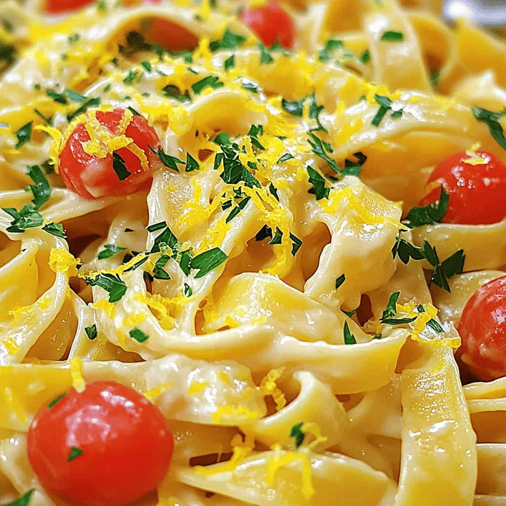 Für die cremige Zitronen-Knoblauch-Pasta brauchst du: - 225 g Fettuccine oder Spaghetti - 2 Esslöffel Olivenöl - 4 Knoblauchzehen, fein gehackt - 240 ml Sahne - 100 g frisch geriebener Parmesan - Schale von 1 Zitrone - Saft von 1 Zitrone - Salz und Pfeffer nach Geschmack - Frische Petersilie, gehackt (zum Garnieren) Diese Zutaten machen die Pasta frisch und lecker. Die Kombination aus Knoblauch und Zitrone gibt der Sauce einen tollen Geschmack. Du kannst die Pasta noch weiter verfeinern mit: - 150 g Kirschtomaten, halbiert Die Kirschtomaten bringen eine süße Note. Sie sorgen auch für schöne Farben auf dem Teller. Frische Zutaten machen den Unterschied. Achte beim Einkaufen auf: - Pasta: Wähle hochwertige Fettuccine oder Spaghetti. - Knoblauch: Frisch ist am besten. Er sollte fest sein und nicht weich oder schimmelig. - Sahne: Frische Sahne hat den besten Geschmack. - Zitronen: Suche nach festen Zitronen mit einer glänzenden Schale. - Parmesan: Verwende frisch geriebenen Käse für mehr Aroma. Indem du frische Zutaten wählst, wird dein Gericht noch schmackhafter. Um die Pasta perfekt zu kochen, bringe einen großen Topf mit gesalzenem Wasser zum Kochen. Ich benutze immer 225 g Fettuccine oder Spaghetti. Koche die Pasta gemäß den Anweisungen auf der Verpackung. Normalerweise dauert es etwa 8 bis 10 Minuten, bis sie al dente ist. Vergiss nicht, 120 ml des Nudelwassers aufzuheben, bevor du sie abgießt. Das Wasser gibt der Sauce eine schöne Textur. In einer großen Pfanne erhitze 2 Esslöffel Olivenöl bei mittlerer Hitze. Sobald das Öl heiß ist, füge 4 fein gehackte Knoblauchzehen hinzu. Brate den Knoblauch etwa 30 Sekunden lang an. Du willst, dass er duftet, aber achte darauf, dass er nicht verbrennt. Wenn er brennt, wird er bitter, und das willst du nicht. Reduziere die Hitze auf mittel-niedrig. Gieße 240 ml Sahne in die Pfanne und rühre gut um. Lass die Mischung 1 bis 2 Minuten leicht köcheln. Jetzt kommt der beste Teil: Füge nach und nach 100 g frisch geriebenen Parmesan hinzu. Rühre weiter, bis der Käse schmilzt und die Sauce cremig wird. Sollte die Sauce zu dick sein, füge etwas vom reservierten Nudelwasser hinzu. Rühre dann die Schale und den Saft von 1 Zitrone unter. Schmecke die Sauce mit Salz und Pfeffer ab. Gib die abgetropfte Pasta in die Pfanne und mische sie gut mit der Sauce. Wenn du magst, kannst du Kirschtomaten hinzufügen. Serviere die Pasta heiß und garniere sie mit frischer Petersilie. Um die Sauce perfekt cremig zu machen, ist es wichtig, die Sahne gut zu erhitzen. Wenn du die Sahne zu schnell hinzufügst, kann sie gerinnen. Rühre den geriebenen Parmesan nach und nach unter. Das hilft, eine gleichmäßige Textur zu erreichen. Wenn die Sauce zu dick wird, füge einfach etwas vom Nudelwasser hinzu. Das Wasser hat Stärke, die die Sauce besser bindet. Um den Geschmack zu intensivieren, kannst du die Zitronenschale und den Saft frisch reiben. Das gibt der Pasta einen frischen Kick. Du kannst auch eine Prise Muskatnuss hinzufügen. Sie passt gut zu Sahnesaucen. Wenn du es würziger magst, probiere rote Pfefferflocken. Sie bringen eine angenehme Schärfe in die Mischung. Verwende eine große Pfanne für die Sauce. So bleibt genug Platz zum Mischen. Ein gutes Schneidebrett erleichtert das Hacken des Knoblauchs. Ein Käsehobel ist nützlich, um den Parmesan gleichmäßig zu reiben. Und vergiss nicht einen großen Topf für die Pasta. Ein Sieb ist wichtig, um die Pasta abzugießen. Diese Werkzeuge helfen dir, die Zubereitung schnell und einfach zu gestalten. {{image_4}} Du willst eine vegane Version? Das ist einfach! Ersetze die Sahne durch Kokosmilch oder Cashewcreme. Verwende Hefeflocken statt Parmesan für den Käsegeschmack. Du bekommst trotzdem eine cremige Soße. Mit frischem Zitronensaft und Schale bleibt der Geschmack lebendig. Möchtest du mehr Protein? Füge gebratenes Hähnchen oder Garnelen hinzu. Koche das Hähnchen in Würfeln oder die Garnelen in der Pfanne. Beides passt gut zur Zitronen-Knoblauch-Sauce. Es macht die Pasta noch sättigender und leckerer. Für einen frischen Touch kannst du Gemüse hinzufügen. Zucchini und Erbsen sind toll. Schneide die Zucchini in dünne Scheiben und brate sie kurz an. Füge die Erbsen in der letzten Minute der Nudelkochzeit hinzu. So bleibt das Gemüse knackig und bunt. Um die Reste der cremigen Zitronen-Knoblauch-Pasta frisch zu halten, lagere sie in einem luftdichten Behälter. Achte darauf, dass die Pasta gut abgekühlt ist, bevor du sie verpackst. So vermeidest du Kondenswasser, das die Pasta matschig macht. Bei Zimmertemperatur sollte die Pasta nicht länger als zwei Stunden stehen bleiben. Im Kühlschrank bleibt die Pasta für etwa drei Tage haltbar. Achte darauf, die Reste rechtzeitig zu essen, um den besten Geschmack zu genießen. Wenn du die Pasta länger aufbewahren möchtest, friere sie ein. Im Gefrierschrank hält sie bis zu drei Monate. Für den Kühlschrank verwende einen luftdichten Behälter. So bleibt die Pasta frisch. Zum Einfrieren empfehle ich, die Pasta in Portionen zu verpacken. Verwende Gefrierbeutel und drücke die Luft heraus, um Gefrierbrand zu vermeiden. Wenn du bereit bist, die Pasta zu essen, taue sie im Kühlschrank auf und erwärme sie in einer Pfanne mit etwas Wasser oder Sahne. Um die Pasta glutenfrei zu machen, wähle glutenfreie Nudeln. Diese gibt es in vielen Sorten, wie Reis- oder Maisnudeln. Koche sie wie in der Anleitung beschrieben. Achte darauf, dass du die Garzeit anpasst, da sie oft schneller garen. So bleibt die Textur lecker und die Sauce haftet perfekt an der Pasta. Ja, du kannst andere Käsesorten verwenden. Zum Beispiel schmecken Pecorino oder Gouda gut. Wenn du einen kräftigeren Geschmack magst, probiere Blauschimmelkäse. Der Käse sollte frisch gerieben sein, damit er gut schmilzt. Achte darauf, die Menge nach deinem Geschmack anzupassen. Ja, das Rezept ist leicht anpassbar. Verdopple einfach die Zutaten. Für mehr Portionen kannst du die Mengen nach Bedarf erhöhen. Denke daran, die Kochzeit für die Pasta im Auge zu behalten. Stelle sicher, dass deine Pfanne groß genug ist, um die Sauce und die Pasta gut zu mischen. Diese cremige Zitronen-Knoblauch-Pasta ist einfach zuzubereiten. Wir haben die Hauptzutaten und optionale Aromen besprochen. Ich habe erklärt, wie man die perfekten Nudeln kocht und die Soße richtig zubereitet. Denken Sie daran, frische Zutaten auszuwählen. Variationen wie die vegane Version bringen neuen Geschmack. Lagern Sie Reste richtig, um sie länger frisch zu halten. Diese Pasta ist ein schnelles Gericht, das allen schmeckt. Ihre Familie wird sie lieben!