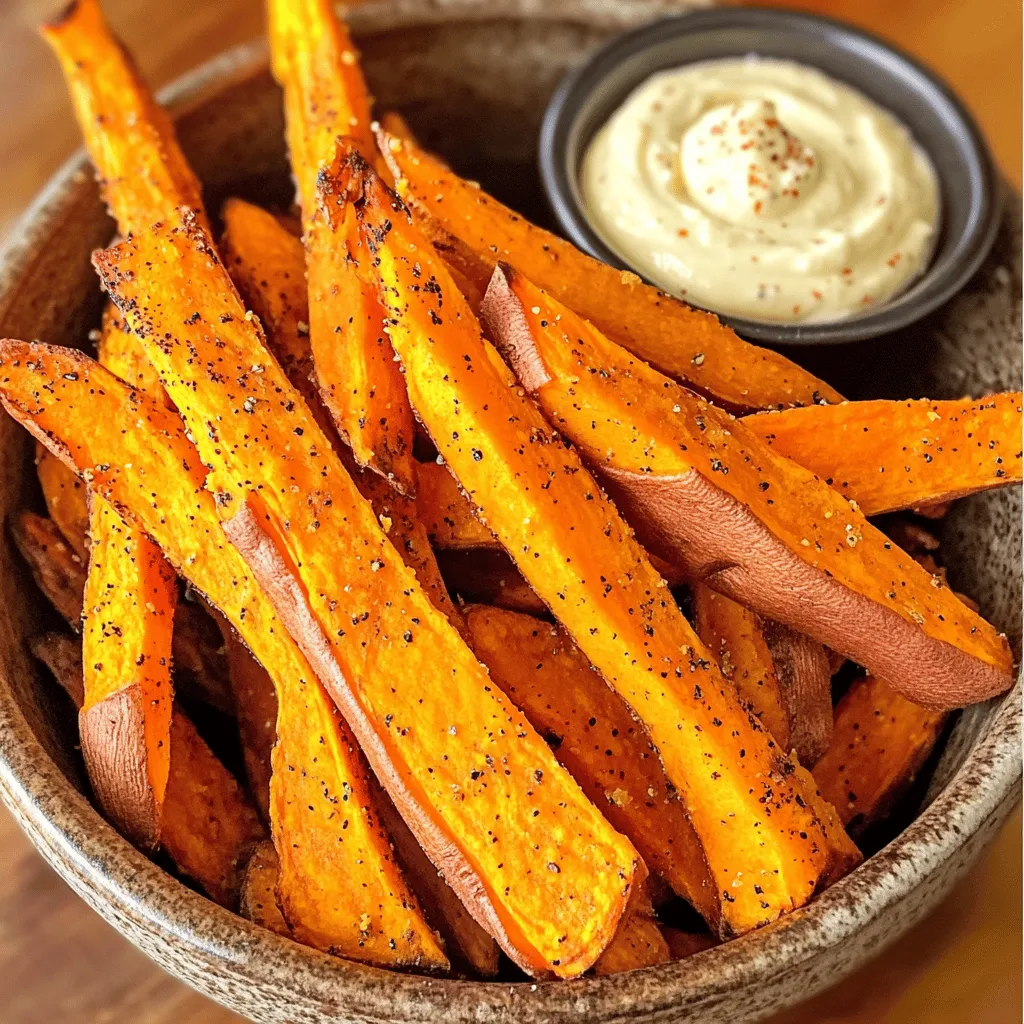 Für diese leckeren Süßkartoffelpommes benötigen Sie: - 2 große Süßkartoffeln - 2 Esslöffel Olivenöl - 1 Teelöffel Paprika - 1/2 Teelöffel Knoblauchpulver - 1/2 Teelöffel Salz - 1/4 Teelöffel schwarzer Pfeffer Die Süßkartoffeln sind die Hauptzutat. Sie sind süß und gesund. Olivenöl hilft, die Pommes knusprig zu machen. Mit Paprika und Knoblauchpulver geben wir den Pommes einen tollen Geschmack. Für die Knoblauch-Aioli brauchen Sie: - 2 Knoblauchzehen, fein gehackt - 1/2 Tasse Mayonnaise - 1 Esslöffel Zitronensaft - 1 Teelöffel Dijon-Senf Die Aioli ist der perfekte Dip. Der Knoblauch bringt viel Aroma. Mayonnaise macht die Sauce cremig. Zitronensaft sorgt für einen frischen Geschmack. Dijon-Senf fügt eine leichte Schärfe hinzu. Zusätzlich empfehle ich: - Weitere Gewürze wie Cayennepfeffer für Schärfe - Avocadoöl für einen anderen Geschmack - Kräuter wie Rosmarin oder Thymian für mehr Aroma Diese Gewürze und Öle können Sie verwenden, um die Pommes zu variieren. Experimentieren Sie mit verschiedenen Kombinationen. So finden Sie Ihren Lieblingsgeschmack. Zuerst schälen Sie zwei große Süßkartoffeln. Achten Sie darauf, die Schale ganz zu entfernen. Schneiden Sie die Süßkartoffeln in gleichmäßige Streifen. Machen Sie sie etwa 1/4 Zoll dick. So garen sie gleichmäßig. Geben Sie die Süßkartoffelstreifen in eine große Schüssel. Fügen Sie 2 Esslöffel Olivenöl hinzu. Dann kommen 1 Teelöffel Paprika, 1/2 Teelöffel Knoblauchpulver, 1/2 Teelöffel Salz und 1/4 Teelöffel schwarzer Pfeffer dazu. Vermischen Sie alles gut, bis die Pommes gleichmäßig gewürzt sind. Heizen Sie den Air Fryer auf 200°C (400°F) vor. Lassen Sie ihn für etwa 5 Minuten laufen. Legen Sie die gewürzten Süßkartoffelpommes in den Korb. Achten Sie darauf, nur eine Schicht zu verwenden. Frittieren Sie die Pommes für 15-20 Minuten. Schütteln Sie den Korb nach der Hälfte der Zeit. So werden sie schön goldbraun und knusprig. Wenn nötig, wiederholen Sie den Schritt mit den restlichen Pommes. Während die Pommes garen, bereiten Sie die Knoblauch-Aioli vor. Nehmen Sie eine kleine Schüssel. Mischen Sie 2 fein gehackte Knoblauchzehen, 1/2 Tasse Mayonnaise, 1 Esslöffel Zitronensaft und 1 Teelöffel Dijon-Senf. Rühren Sie alles gut um, bis die Mischung glatt ist. Passen Sie die Gewürze nach Ihrem Geschmack an. Sobald die Pommes fertig sind, nehmen Sie sie aus dem Air Fryer. Servieren Sie sie sofort, solange sie heiß und knusprig sind. Stellen Sie die Knoblauch-Aioli zum Dippen dazu. Genießen Sie diese leckeren Süßkartoffelpommes! Um perfekte Süßkartoffelpommes zu machen, ist die Schnitttechnik wichtig. Zuerst schälen Sie die Süßkartoffeln. Dann schneiden Sie sie in etwa 1/4 Zoll dicke Streifen. So garen die Pommes gleichmäßig. Versuchen Sie, die Stücke so ähnlich wie möglich in der Größe zu halten. Dadurch werden sie gleichmäßig knusprig und lecker. Die ideale Temperatur für das Frittieren ist 200°C. Lassen Sie den Air Fryer fünf Minuten vorheizen. Legen Sie die Pommes in einer einzigen Schicht in den Korb. Frittieren Sie sie für 15 bis 20 Minuten. Schütteln Sie den Korb nach der Hälfte der Zeit. So erhalten Sie eine goldbraune und knusprige Textur. Die Knoblauch-Aioli kann leicht variiert werden. Fügen Sie frische Kräuter wie Petersilie oder Basilikum hinzu. Das gibt einen frischen Geschmack. Auch mehr Zitronensaft sorgt für eine spritzigere Note. Wenn Sie es scharf mögen, probieren Sie etwas Chili oder Cayennepfeffer. Diese Variationen machen das Dippen noch interessanter. {{image_4}} Sie können mit vielen Gewürzen spielen, um den Geschmack zu ändern. Versuchen Sie zum Beispiel, Chili-Pulver oder Kreuzkümmel hinzuzufügen. Diese Gewürze geben den Pommes einen neuen Kick. Für eine süße Note verwenden Sie Zimt oder Muskatnuss. Experimentieren Sie mit Ihren Lieblingsgewürzen, um die perfekte Mischung zu finden. Knoblauch-Aioli ist großartig, aber es gibt viele andere Dips, die Sie probieren können. Eine Avocado-Creme mit Limettensaft ist frisch und cremig. Hummus ist eine weitere gesunde Option. Für einen scharfen Kick können Sie einen Sriracha-Mayo-Mix machen. Diese Variationen machen das Essen noch spannender. Um die Pommes noch gesünder zu gestalten, fügen Sie frische Kräuter hinzu. Gehackte Petersilie oder Koriander bringen Farbe und Geschmack. Ein Spritzer Zitronensaft gibt einen frischen Kick. Fügen Sie auch geröstete Nüsse oder Samen hinzu. Sonnenblumenkerne oder Walnüsse bieten einen knusprigen Biss. Um die übrig gebliebenen Süßkartoffelpommes frisch zu halten, lege sie in einen luftdichten Behälter. Stelle sicher, dass die Pommes vollständig abgekühlt sind. So bleibt ihre Knusprigkeit erhalten. Du kannst sie bis zu drei Tage im Kühlschrank lagern. Um die Pommes wieder warm und knusprig zu machen, nutze den Air Fryer. Stelle ihn auf 180°C (350°F) ein. Frittiere die Pommes für etwa 5 bis 7 Minuten. Schüttle den Korb während des Erwärmens. So werden sie gleichmäßig heiß und knusprig. Die Knoblauch-Aioli hält sich gut im Kühlschrank. Verwende einen luftdichten Behälter und lagere sie bis zu einer Woche. Achte darauf, die Aioli gleichmäßig umzurühren, bevor du sie verwendest. So bleibt sie frisch und lecker. Die Süßkartoffelpommes brauchen etwa 15 bis 20 Minuten im Air Fryer. Du solltest den Korb nach 10 Minuten schütteln, damit sie gleichmäßig garen. Achte darauf, dass sie goldbraun und knusprig sind. Ja, du kannst auch andere Kartoffelsorten wie normale Kartoffeln oder sogar Karotten verwenden. Die Garzeit kann sich jedoch ändern. Teste es einfach aus und finde deinen Favoriten. Um die Aioli vegan zu machen, ersetze die Mayonnaise durch eine pflanzliche Variante. Du kannst auch einen Joghurt auf pflanzlicher Basis verwenden. Die anderen Zutaten bleiben gleich. Olivenöl ist eine gute Wahl für Süßkartoffelpommes. Es gibt den Pommes Geschmack und hilft, sie knusprig zu machen. Du kannst auch Avocadoöl oder Sonnenblumenöl verwenden, wenn du magst. Ja, du kannst die Pommes auch im Ofen backen. Heize den Ofen auf 220°C vor und backe sie für 25 bis 30 Minuten. Wende sie einmal, um gleichmäßige Bräunung zu erreichen. Diese Anleitung zeigt, wie man köstliche Süßkartoffelpommes und Knoblauch-Aioli macht. Die Auswahl der Hauptzutaten und Gewürze ist entscheidend für den Geschmack. Wir haben einfache Schritte beschrieben, um perfekte Pommes im Air Fryer zu erreichen. Tipps zur Schnitttechnik und Garzeit helfen dabei, das beste Ergebnis zu erzielen. Vergessen Sie auch nicht, die verschiedenen Variationen und Aufbewahrungsmöglichkeiten auszuprobieren. Genießen Sie diese leckeren Snacks und teilen Sie sie mit Freunden!