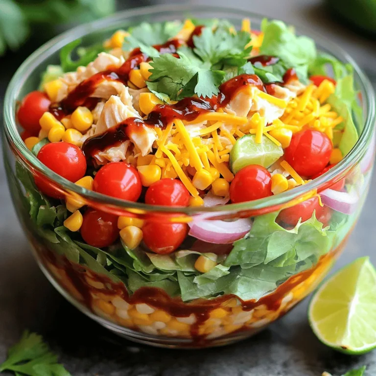 Für diesen Salat brauchst du viele frische und leckere Zutaten. Hier sind die Hauptzutaten: - 2 Tassen gekochtes Hühnchen, zerkleinert oder gehackt - 1 Tasse süßer Mais, abgetropft (aus der Dose oder frisch) - 1 Tasse Cherrytomaten, halbiert - 1 mittlere rote Paprika, gewürfelt - 1 Tasse Römersalat, gehackt - ½ Tasse rote Zwiebel, dünn geschnitten - ½ Tasse geriebener Cheddar-Käse - ½ Tasse Ranch-Dressing - ½ Tasse BBQ-Sauce - Salz und Pfeffer nach Geschmack - Optional: frischer Koriander zum Garnieren Diese Zutaten machen den Salat bunt und schmackhaft. Das Hühnchen sorgt für Protein, und das Gemüse bringt Vitamine. Frische Zutaten sind oft besser. Sie haben mehr Geschmack und Nährstoffe. Du kannst frischen Mais und reife Cherrytomaten wählen. Diese geben dem Salat einen knackigen Biss. Konservierte Zutaten sind praktisch. Wenn du wenig Zeit hast, sind sie eine gute Wahl. Dose Mais ist schnell und einfach. Achte jedoch auf die Qualität. Wähle Produkte ohne zusätzliche Zucker oder Konservierungsstoffe. Um die besten Zutaten zu finden, gehe zu einem lokalen Markt. Dort gibt es oft frisches Gemüse und Fleisch. Du kannst auch in Supermärkten nach saisonalen Angeboten suchen. Vergiss nicht, die Preise zu vergleichen. Manchmal sind kleinere Läden günstiger. Wenn du einen Bioladen hast, schau dort vorbei. Oft findest du dort auch tolle Produkte für deinen Salat. Für diesen Salat kannst du vorgekochtes Hühnchen verwenden. Zerkleinere das Hühnchen in kleine Stücke. Wenn du rohes Hühnchen nimmst, grille oder backe es, bis es gar ist. Lass es etwas abkühlen, bevor du es zerkleinerst. Das Hühnchen gibt dem Salat eine gute Proteinquelle und macht ihn sättigend. Nimm eine große Schüssel und füge den gehackten Römersalat, den süßen Mais, die halbierten Cherrytomaten, die gewürfelte rote Paprika und die dünn geschnittene rote Zwiebel hinzu. Mische alles vorsichtig, bis es gleichmäßig verteilt ist. Diese frischen Zutaten sorgen für Farbe und Crunch in deinem Salat. In einer kleinen Schüssel vermische das Ranch-Dressing mit der BBQ-Sauce. Gieße diese Mischung über den Salat und rühre gut um. Achte darauf, dass alles gleichmäßig bedeckt ist. Zum Schluss streue den geriebenen Cheddar-Käse darüber. Schmecke den Salat mit Salz und Pfeffer ab. Teile den Salat auf Schalen auf und garniere ihn mit frischem Koriander, wenn du magst. So sieht dein Salat nicht nur gut aus, sondern schmeckt auch fantastisch! Für deinen BBQ Ranch Chicken Salad gibt es viele leckere Dressing-Optionen. Du kannst das Ranch-Dressing durch Joghurt ersetzen. Das macht es leichter und frischer. Für einen schärferen Kick, füge etwas scharfe Sauce hinzu. Du kannst auch eine Mischung aus Salsa und Ranch probieren. Das bringt eine tolle Würze in den Salat. Jeder kann sein Dressing nach Geschmack anpassen. Das Zerkleinern von Hühnchen ist einfach. Wenn du vorgekochtes Hühnchen hast, benutze zwei Gabeln. Halte das Hühnchen mit einer Gabel fest und ziehe mit der anderen die Fasern auseinander. Wenn du rohes Hühnchen grillst oder backst, lasse es etwas abkühlen. So kannst du es besser anfassen. Schneide es in kleine Stücke, damit es sich gut im Salat mischt. Die Präsentation macht viel aus. Verwende klare Schalen, um die bunten Zutaten zu zeigen. Lege die Cherrytomaten oben drauf, um Farbe hinzuzufügen. Ein Spritzer BBQ-Sauce macht den Salat noch ansprechender. Garnieren mit frischem Koriander gibt einen frischen Look. Vergiss nicht, eine Limettenscheibe daneben zu legen. Sie gibt einen schönen Farbkontrast und einen spritzigen Geschmack. {{image_4}} Wenn du den BBQ Ranch Chicken Salad ohne Hühnchen zubereiten möchtest, gibt es viele tolle Optionen. Du kannst schwarze Bohnen oder Kichererbsen verwenden. Diese sind reich an Eiweiß und machen den Salat sättigend. Füge einfach die Bohnen direkt zur Gemüse-Mischung hinzu. Du kannst auch gebratene Tofu-Würfel verwenden. Der Tofu nimmt die Aromen gut auf und gibt eine schöne Textur. Um deinem Salat noch mehr Geschmack zu verleihen, probiere einige extra Toppings. Avocado bringt Cremigkeit und gesunde Fette. Knusprige Tortilla-Streifen geben einen tollen Crunch. Gehackte Nüsse oder Samen, wie Sonnenblumenkerne, sind ebenfalls eine gute Wahl. Frischer Koriander verstärkt den Geschmack und gibt einen frischen Kick. Sei kreativ und finde die Kombination, die dir am besten gefällt! Wenn du auf die Kalorien achten möchtest, gibt es einfache Alternativen für das Dressing. Du kannst griechischen Joghurt anstelle von Ranch-Dressing verwenden. Das macht den Salat cremig, ist aber gesünder. Mische den Joghurt mit etwas BBQ-Sauce, um den Geschmack zu erhalten. Eine andere Option ist ein einfaches Balsamico-Dressing. Es ist leicht und passt gut zu den anderen Zutaten im Salat. Wenn du Reste vom BBQ Ranch Chicken Salad hast, lagere sie in einem luftdichten Behälter. Achte darauf, dass der Salat gut verschlossen ist, um die Frische zu bewahren. So bleibt der Geschmack länger erhalten. Du kannst den Salat bis zu drei Tage im Kühlschrank aufbewahren. Die Haltbarkeit der einzelnen Zutaten variiert. Gekochtes Hühnchen bleibt etwa drei bis vier Tage frisch. Cherrytomaten und Paprika halten sich im Kühlschrank etwa eine Woche. Römersalat sollte innerhalb von drei bis fünf Tagen verbraucht werden, um die Knackigkeit zu erhalten. Achte darauf, die Zutaten regelmäßig zu überprüfen und abgelaufene Produkte zu entsorgen. Um den Salat nach der Lagerung wieder frisch zu genießen, rühre ihn gut durch. Manchmal setzen sich die Saucen am Boden ab. Wenn der Salat trocken wirkt, füge etwas Ranch-Dressing oder BBQ-Sauce hinzu. Dies gibt dem Salat neuen Schwung. Serviere ihn gut gekühlt für den besten Geschmack. Du kannst den Salat im Voraus zubereiten, um Zeit zu sparen. Mache die Gemüse-Mischung und das Hühnchen einen Tag früher. Bewahre sie getrennt im Kühlschrank auf. Mische alles erst kurz vor dem Servieren. Das hält den Salat frisch und knackig. Achte darauf, das Dressing separat zu halten, damit der Salat nicht matschig wird. Ja, du kannst das Hühnchen auf verschiedene Arten zubereiten. Du kannst es grillen, braten oder sogar im Ofen backen. Wenn du einen rauchigen Geschmack magst, probiere Grillen. Für einen schnellen Weg kannst du vorgekochtes Hühnchen verwenden. Einfach zerkleinern und in den Salat geben. Das spart Zeit und macht den Salat schnell fertig. Das beste Ranch-Dressing findest du im Supermarkt oder mach es selbst. Viele Marken bieten leckere Optionen an. Achte auf frische Zutaten auf der Verpackung. Wenn du es selbst machen willst, mische Joghurt, Mayonnaise, Kräuter und Gewürze. So hast du die volle Kontrolle über den Geschmack. Probiere verschiedene Rezepte, um dein perfektes Ranch-Dressing zu finden. Du hast nun alle wichtigen Zutaten und Schritte für den BBQ Ranch Chicken Salad kennengelernt. Frische Zutaten wirken am besten, während Impulskäufe helfen können, die besten Produkte zu finden. Beachte die Tipps, um das Hühnchen perfekt zuzubereiten und den Salat ansprechend zu präsentieren. Variationen und Lagerungshinweise runden deine Salatkreation ab. Zum Schluss remember: Experimentiere mit Zutaten und genieße die Vielfalt, die dieser Salat bietet. So wird jede Mahlzeit zum Erlebnis!