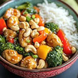 - 500 g Hähnchenunterkeulen ohne Knochen, in mundgerechte Stücke geschnitten - 1 Tasse ungesalzene Cashewkerne - 2 Esslöffel Sojasauce - 2 Esslöffel Austernsauce (oder Pilzsauce für eine vegetarische Option) - 1 Paprika (rot oder grün), in Streifen geschnitten - 1 Tasse Brokkoliröschen Die Hauptzutaten sind einfach und frisch. Ich verwende Hähnchenunterkeulen, weil sie saftig sind. Cashewkerne geben einen tollen Crunch. Sojasauce und Austernsauce bringen viel Geschmack. Gemüse wie Paprika und Brokkoli sorgt für Farbe und Nährstoffe. - 3 Knoblauchzehen, gehackt - 2 cm Ingwer, gehackt - 1 Esslöffel Honig oder Ahornsirup - Salz und Pfeffer nach Geschmack Für den Geschmack nehme ich Knoblauch und Ingwer. Sie geben ein tolles Aroma. Honig oder Ahornsirup bringt eine süße Note. Mit Salz und Pfeffer kann ich das Gericht perfekt würzen. - Gekochter Jasminreis, zum Servieren Jasminreis ist die perfekte Beilage. Er ist weich und nimmt die Saucen gut auf. So wird jede Portion noch besser. - Vermengen der Zutaten: Nimm eine große Schüssel. Gib die Hähnchenstücke hinein. Füge 2 Esslöffel Sojasauce und 2 Esslöffel Austernsauce hinzu. Streue 1 Esslöffel Speisestärke darüber. Mische alles gut. Achte darauf, dass das Hähnchen gleichmäßig bedeckt ist. - Marinierzeit und Tipps: Lasse das Hähnchen für 15-20 Minuten marinieren. Das hilft, den Geschmack zu intensivieren. Du kannst auch die Marinade länger einziehen lassen, wenn du Zeit hast. Stelle sicher, dass die Schüssel gut abgedeckt ist, um den Geschmack zu halten. - Erhitzen des Öls: Nimm eine große Pfanne oder einen Wok. Erhitze 2 Esslöffel Pflanzenöl bei mittlerer bis hoher Hitze. Wenn das Öl heiß ist, kannst du das Hähnchen hinzufügen. - Garzeit und idealen Bräunungsgrad: Brate das Hähnchen 5-7 Minuten lang an. Rühre gelegentlich um, damit es gleichmäßig bräunt. Das Hähnchen sollte goldbraun und durchgegart sein, bevor du es herausnimmst. - Bratzeit für Paprika und Brokkoli: In die gleiche Pfanne gib 1 Esslöffel Pflanzenöl. Füge 3 gehackte Knoblauchzehen und 2 cm gehackten Ingwer hinzu. Brate dies etwa 30 Sekunden an. Dann kommen die 1 Paprika und 1 Tasse Brokkoliröschen dazu. Brate das Gemüse für 3-4 Minuten. - Aroma-Steigerungs-Techniken: Achte darauf, das Gemüse knackig zu halten. Das verstärkt den Geschmack und die Textur. Du kannst auch einen Spritzer Sojasauce während des Bratens hinzufügen, um das Aroma zu intensivieren. - Effiziente Arbeitsabläufe in der Küche: Halte deine Zutaten bereit. So sparst du Zeit. Schneide alles vor dem Kochen. Das macht den Prozess schneller und angenehmer. - Verwendung von geschnittenem Gemüse: Kaufe geschnittenes Gemüse, wenn du es eilig hast. Es spart Zeit und du kannst sofort starten. Frisches Gemüse bringt Geschmack und Farbe in dein Gericht. - Secrets für mehr Umami-Geschmack: Umami kommt oft aus Sojasauce und Austernsauce. Diese Saucen machen das Gericht vollmundiger. Du kannst auch einen Spritzer Zitronensaft hinzufügen. Das hebt die Aromen an. - Anpassung der Schärfe: Möchtest du es schärfer? Füge etwas Chili oder Sriracha hinzu. Fang klein an, du kannst immer mehr hinzufügen. So kontrollierst du die Schärfe besser. - Ansprechende Serviervorschläge: Serviere das Cashew-Hühnchen auf einem schönen Teller. Der Kontrast zwischen dem bunten Gemüse und dem Reis sieht toll aus. Das Auge isst mit! - Verwendung von Kräutern zur Garnierung: Frische Kräuter wie Koriander oder Schnittlauch bringen Frische. Streue sie über das Gericht kurz vor dem Servieren. Das macht es noch appetitlicher. {{image_4}} - Ersetze das Hähnchen durch Tofu oder Tempeh. - Nutze Pilzsauce statt Austernsauce für mehr Geschmack. - Verwende Sonnenblumenkerne oder Erdnüsse für den Crunch. - Probiere gebratene Kichererbsen für eine gute Textur. - Mische Sojasauce mit Teriyaki-Sauce für einen süßeren Geschmack. - Experimentiere mit Chili-Flocken für mehr Schärfe. Wenn du Reste von deinem Cashew-Hühnchen hast, kannst du sie im Kühlschrank oder Gefrierschrank lagern. - Kühlschrank: Lagere das Hühnchen in einem luftdichten Behälter. So bleibt es frisch. Es hält sich hier für etwa 3 bis 4 Tage. - Gefrierschrank: Für längere Lagerung kannst du die Reste einfrieren. Verwende einen gefrierfesten Behälter oder Beutel. So bleibt das Hühnchen bis zu 2 Monate gut. Das Aufwärmen ist einfach, aber du musst darauf achten, dass das Hühnchen nicht austrocknet. - Beste Methoden: Du kannst das Hühnchen in der Mikrowelle, auf dem Herd oder im Ofen aufwärmen. Für die Mikrowelle decke das Hühnchen ab, um Dampf zu halten. - Vermeidung von Austrocknung: Füge einen kleinen Schuss Wasser oder Brühe hinzu, wenn du es auf dem Herd aufwärmst. Das hält es saftig und lecker. Es gibt viele kreative Wege, die Reste zu verwenden. - Ideen für neue Gerichte: Mache einen Wrap mit Tortillas, füge frisches Gemüse hinzu und genieße es als Snack. - Kombination mit anderen Zutaten: Du kannst das Hühnchen auch in einem Salat verwenden oder mit Nudeln mischen. So bekommst du eine neue Mahlzeit mit wenig Aufwand. Um das Hähnchen zarter zu machen, marinieren Sie es. Eine gute Marinade hilft dabei. Verwenden Sie Sojasauce und Austernsauce. Diese Zutaten machen das Fleisch saftig. Lassen Sie das Hähnchen für 15-20 Minuten stehen. Das gibt den Aromen Zeit, in das Fleisch einzudringen. Ja, Sie können Cashew-Hühnchen glutenfrei machen. Nutzen Sie glutenfreie Sojasauce. Diese gibt den gleichen Geschmack. Achten Sie auch auf die Austernsauce. Es gibt glutenfreie Optionen, die Sie verwenden können. Prüfen Sie immer die Etiketten der Produkte. Zu Cashew-Hühnchen passen viele Beilagen. Gekochter Jasminreis ist eine perfekte Wahl. Er ergänzt die Aromen gut. Sie können auch gebratenes Gemüse servieren. Ein frischer Salat dazu ist auch lecker. Für Getränke passen süße Tees oder Limonade gut. Ja, dieses Rezept ist ideal für Meal Prep. Bereiten Sie das Hähnchen und das Gemüse vor. Lagern Sie alles in luftdichten Behältern. So bleibt die Frische erhalten. Sie können es bis zu vier Tage im Kühlschrank aufbewahren. Erwärmen Sie das Gericht einfach in der Mikrowelle oder in einer Pfanne. Zusammenfassend haben wir die Hauptzutaten und Gewürze für ein schmackhaftes Cashew-Hühnchen besprochen. Du hast erfahren, wie du die Marinade zubereitest und das Hähnchen perfekt anbrätst. Effiziente Küchentipps helfen dir, Zeit zu sparen. Denk auch an leckere Variationen und die richtige Lagerung, um Reste gut zu nutzen. Letztlich bringt dieses Rezept viel Freude beim Kochen und Genießen. Es ist einfach und anpassbar, sodass du es immer wieder verwenden kannst. Viel Spaß beim Ausprobieren!
