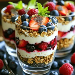 - 1 Tasse fettarmer Quark - 1 Tasse gemischte Beeren (Erdbeeren, Heidelbeeren, Himbeeren) - 2 Esslöffel Honig oder Ahornsirup - 1/4 Tasse Granola (nach Wahl) - 1 Esslöffel Chiasamen - 1 Teelöffel Vanilleextrakt - Eine Prise Zimt (optional) Ich liebe diesen High-Protein Cottage Cheese Berry Parfait! Die Zutaten sind einfach und lecker. Ich nutze oft fettarmen Quark, weil er viel Protein hat. Das macht das Parfait gesund und nahrhaft. Gemischte Beeren geben einen frischen Geschmack. Du kannst Erdbeeren, Heidelbeeren und Himbeeren verwenden. Honig oder Ahornsirup süßen das Ganze. Ich mag es, beide Optionen anzubieten, damit jeder wählen kann. Granola bringt einen tollen Crunch. Ich wähle mein Lieblingsgranola, um es noch besser zu machen. Chiasamen sind eine super Ergänzung. Sie geben dem Parfait eine schöne Textur und sind voll von Nährstoffen. Vanilleextrakt fügt einen köstlichen Geschmack hinzu. Eine Prise Zimt ist optional, aber ich finde es toll. Es gibt dem Parfait eine warme Note. Du brauchst nur diese Zutaten, um ein tolles Frühstück oder einen Snack zu machen. - Nimm 1 Tasse fettarmen Quark. - Füge 2 Esslöffel Honig oder Ahornsirup hinzu. - Gib 1 Teelöffel Vanilleextrakt und eine Prise Zimt dazu. - Mische alles in einer Schüssel. - Rühre, bis die Mischung glatt ist. - Nimm ein klares Glas oder eine Schale. - Beginne mit einer Schicht der Quarkmischung am Boden. - Füge eine Schicht gemischter Beeren hinzu. - Du kannst die Beeren ganz lassen oder klein schneiden. - Streue eine Schicht Granola über die Beeren. - Wiederhole diesen Prozess bis zur Oberkante des Glases. - Schließe mit einer Schicht Beeren ab. - Bestreue die oberste Schicht mit 1 Esslöffel Chiasamen. - Wenn du magst, träufle etwas Honig oder Ahornsirup darüber. - Garniere das Parfait mit ganzen Beeren und einem Minzblatt. - Verwende klare Gläser für schöne Schichten. - Verwende transparente Gläser. Sie lassen die schönen Schichten gut sehen. - Du kannst auch kleine Schalen oder Dessertgläser nehmen. Das gibt einen anderen Look. - Die besten Beeren sind Erdbeeren, Himbeeren und Heidelbeeren. Sie bringen viel Geschmack. - Vermeide, die Beeren zu klein zu schneiden. Das macht sie matschig und weniger schön. - Bereite die Zutaten im Voraus vor. Das spart Zeit beim Schichten. - Nutze deine Zeit gut. Lege alles bereit, bevor du mit dem Schichten beginnst. {{image_4}} Eine gute Variante ist die Low-Carb-Version mit griechischem Joghurt. Dieser Joghurt hat weniger Kohlenhydrate und mehr Protein. Er gibt dem Parfait eine tolle Cremigkeit. Du kannst auch vegane Optionen mit pflanzlichem Joghurt ausprobieren. Diese sind perfekt für Veganer oder Menschen mit Laktoseintoleranz. Pflanzlicher Joghurt hat verschiedene Geschmäcker. Du findest ihn in vielen Geschäften. Im Sommer sind Erdbeeren eine frische Wahl. Sie sind süß und saftig und passen gut in das Parfait. Im Winter und Herbst kannst du gefrorene Beeren verwenden. Heidelbeeren und Himbeeren sind auch immer lecker. Diese Beeren sind das ganze Jahr über erhältlich. So bleibt dein Parfait bunt und abwechslungsreich. Um das Parfait noch besser zu machen, füge Nüsse oder Samen hinzu. Mandeln oder Walnüsse geben einen knackigen Biss. Chiasamen sind ebenfalls eine gute Wahl. Sie bieten zusätzliche Nährstoffe und eine spannende Textur. Gewürze wie Muskatnuss oder Lebkuchengewürz können auch einen neuen Geschmack bringen. Diese kleinen Extras machen dein Parfait besonders. Um dein Parfait frisch zu halten, lagere es im Kühlschrank. Verwende einen luftdichten Behälter. So bleiben die Zutaten knackig und lecker. Achte darauf, dass du die Schichten nicht vermischst. Das hilft, die Textur zu bewahren. Die Haltbarkeit des Parfaits beträgt etwa drei Tage. Nach drei Tagen können die Beeren matschig werden. Granola kann ebenfalls weich werden. Daher ist es besser, Granola separat zu lagern. Füge es kurz vor dem Servieren hinzu. Du kannst Teile des Rezepts im Voraus zubereiten. Mische den Quark mit Honig, Vanille und Zimt einen Tag vorher. Lagere die Mischung in einem luftdichten Behälter im Kühlschrank. Die Beeren können ebenfalls gewaschen und geschnitten werden. So sparst du Zeit beim Servieren. Um die Frische der Zutaten zu erhalten, lagere die Beeren in einem separaten Behälter. Decke sie mit einem Tuch ab. So bleiben sie saftig und frisch. Granola sollte ebenfalls trocken gelagert werden, damit es knusprig bleibt. Wenn das Parfait nach der Lagerung etwas weich aussieht, mache es einfach wieder frisch. Rühre die Quarkmischung leicht um, um die Konsistenz zu verbessern. Füge mehr Chiasamen hinzu, wenn du magst. Sie bringen wieder mehr Textur. Für die Beeren kannst du sie kurz in kaltes Wasser tauchen. Das macht sie wieder frisch und knackig. Achte darauf, sie danach gut abzutrocknen. So bleibt das Parfait schön und appetitlich. Ein High-Protein Cottage Cheese Berry Parfait hat etwa 300 Kalorien pro Portion. Hier sind einige Nährstoffdetails: - Fett: 8 g - Kohlenhydrate: 45 g - Eiweiß: 20 g Diese Werte können variieren, je nach den verwendeten Zutaten. Zum Beispiel, wenn du mehr Honig hinzufügst, steigt die Kalorienzahl. Du kannst auch die Granola-Menge anpassen, um die Kalorien zu steuern. Das Rezept kann für viele Allergiker geeignet sein, aber achte auf mögliche Allergene. Hier sind einige Hinweise: - Milchprodukte: Quark enthält Milch. - Nüsse: Granola kann Nüsse enthalten. - Gluten: Einige Granolas enthalten Gluten. Wenn du Allergien hast, wähle sichere Alternativen. Du kannst glutenfreies Granola oder pflanzlichen Joghurt verwenden. Ja, das Rezept ist sehr flexibel. Hier sind einige Anpassungsmöglichkeiten: - Früchte: Verwende deine Lieblingsbeeren oder saisonale Früchte. - Süßungsmittel: Ersetze Honig durch Agavendicksaft oder Stevia. - Toppings: Füge Nüsse oder Samen für zusätzlichen Crunch hinzu. Diese Anpassungen machen das Parfait einzigartig und lecker! Das Parfait-Rezept ist einfach und vielseitig. Ich habe Ihnen gezeigt, welche Zutaten Sie brauchen, wie Sie die Quarkmischung zubereiten und das Schichten durchführen. Die Tipps helfen Ihnen, schöne Schichten zu erzielen und Zeit zu sparen. Variationen erlauben, das Rezept an Ihre Vorlieben anzupassen. Denken Sie auch an die Lagerungshinweise, um die Frische zu sichern. Genießen Sie Ihr leckeres Parfait und experimentieren Sie mit den Zutaten!
