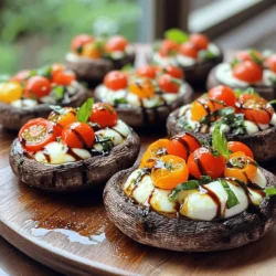 - 4 große Portobello-Pilze, Stiele entfernt - 2 Tassen Kirschtomaten, halbiert - 1 Tasse frische Mozzarella-Perlen, abgetropft - 1/2 Tasse frische Basilikumblätter, gehackt - 3 Esslöffel Balsamico-Glasur - 3 Esslöffel Olivenöl - 2 Knoblauchzehen, fein gehackt - Salz und Pfeffer nach Geschmack - 1/4 Teelöffel rote Pfefferflocken (optional) Diese Zutaten sorgen für einen frischen und leckeren Geschmack. Portobello-Pilze sind die perfekte Basis. Sie sind groß und fleischig, gut für die Füllung. Kirschtomaten bringen eine süße Note. Mozzarella sorgt für eine cremige Textur. Basilikum bringt das italienische Flair. - Frische Zitronenschale für einen frischen Kick - Pinienkerne für einen crunchigen Biss - Parmesan für einen salzigen Geschmack Zusätzliche Zutaten wie Zitronenschale können das Gericht aufpeppen. Pinienkerne fügen eine knusprige Textur hinzu. Parmesan gibt einen intensiven Geschmack, der gut zu den anderen Zutaten passt. Achte beim Einkauf auf frische und reife Produkte. Wähle Portobello-Pilze, die fest und trocken sind. Kirschtomaten sollten glänzend und prall sein. Mozzarella-Perlen müssen weich und saftig sein. Frisches Basilikum hat einen starken Duft. Frische Zutaten machen den Unterschied zwischen gut und großartig! Zuerst heizt du deinen Ofen auf 200°C vor. Nimm die Portobello-Pilze und entferne die Stiele. Das gibt mehr Platz für die Füllung. Bestreiche jede Kappe von beiden Seiten mit Olivenöl. So wird der Pilz schön zart. Lege die Pilze mit der Innenfläche nach oben auf ein Backblech. Achte darauf, dass sie nicht überlappen. Jetzt bereitest du die Füllung vor. Nimm eine mittelgroße Schüssel. Kombiniere die halbierten Kirschtomaten, die frischen Mozzarella-Perlen, und die gehackten Basilikumblätter. Füge den fein gehackten Knoblauch hinzu. Gib die Balsamico-Glasur und die roten Pfefferflocken, wenn du sie magst, dazu. Schmecke die Mischung mit Salz und Pfeffer ab. Rühre alles gut durch, bis es gleichmäßig vermischt ist. Fülle nun jede Portobello-Pilzkappe großzügig mit der Mischung. Drücke die Füllung sanft an, damit sie gut hält. Schiebe das Backblech in den Ofen. Backe die gefüllten Pilze für 20 bis 25 Minuten. Sie sind fertig, wenn die Pilze zart sind und der Käse sprudelt. Nimm das Blech aus dem Ofen und lasse die Pilze ein paar Minuten abkühlen. Vor dem Servieren kannst du sie mit mehr Balsamico-Glasur und frischen Basilikumblättern dekorieren. Um die besten Caprese gefüllten Portobellos zu machen, wähle frische Zutaten. Achte auf die Kirschtomaten; sie sollten fest und rot sein. Die Mozzarella-Perlen sollten weich und frisch sein. Die Portobello-Pilze sollten groß und prall sein. Vor dem Backen, bestreiche die Pilzkappen gut mit Olivenöl. So bleiben sie saftig und bekommen einen tollen Geschmack. Die Backzeit ist wichtig. Achte darauf, dass die Pilze zart sind und der Käse sprudelt. Vermeide es, die Pilze nicht gut zu reinigen. Schmutzige Pilze können den Geschmack ruinieren. Verwende auch nicht zu viel Salz, da die Balsamico-Glasur bereits süß ist. Wenn du die Füllung nicht gut vermengst, wird es ungleichmäßig schmecken. Lass die Pilze nach dem Backen einige Minuten ruhen. So kann der Käse fest werden und die Aromen sich setzen. Für diese köstlichen gefüllten Portobellos benötigst du einige einfache Werkzeuge: - Ein Backblech - Ein Pinsel für das Olivenöl - Eine große Schüssel zum Mischen - Ein Messer und ein Schneidebrett - Einen Löffel zum Füllen der Pilze Mit diesen einfachen Tipps und Werkzeugen wirst du schnell zum Caprese-Experten! {{image_4}} Die Caprese-Gefüllten Portobellos sind schon vegetarisch, aber du kannst mehr Vielfalt hinzufügen. Probiere Spinat oder Artischocken als Füllung. Diese Zutaten bringen frischen Geschmack und Farbe. Du kannst auch geröstete Paprika oder Zucchini verwenden. Diese Optionen machen dein Gericht noch spannender und gesünder. Das Rezept ist von Natur aus glutenfrei. Achte darauf, dass deine Balsamico-Glasur glutenfrei ist. Das sorgt dafür, dass alle genießen können. Du kannst auch glutenfreie Brötchen als Beilage servieren. Sie passen gut zu den gefüllten Pilzen und sind eine tolle Ergänzung. Du kannst die Füllung nach deinem Geschmack anpassen. Füge etwas Feta für mehr Geschmack hinzu. Oder probiere verschiedene Kräuter wie Thymian oder Oregano. Wenn du es schärfer magst, verwende mehr rote Pfefferflocken. Diese kleinen Änderungen machen dein Gericht einzigartig und lecker. Um die gefüllten Portobellos frisch zu halten, lasse sie zuerst abkühlen. Lege sie dann in einen luftdichten Behälter. Wenn du sie richtig lagerst, bleiben sie länger lecker. Verwende einen Behälter, der nicht zu groß ist. So bleibt die Feuchtigkeit besser erhalten. Um die gefüllten Portobellos aufzuwärmen, lege sie einfach auf ein Backblech. Heize den Ofen auf 180°C vor. Backe die Pilze für etwa 10 Minuten. Du kannst auch die Mikrowelle nutzen, aber der Ofen sorgt für eine bessere Textur. Achte darauf, die Pilze nicht zu lange zu erwärmen. So bleibt der Käse schön cremig. Im Kühlschrank sind die gefüllten Portobellos etwa 3 Tage haltbar. Stelle sicher, dass sie gut verpackt sind. Wenn du sie länger aufbewahren möchtest, friere sie ein. Gut verpackt, halten sie bis zu 2 Monate im Gefrierschrank. Lasse sie im Kühlschrank auftauen, bevor du sie wieder aufwärmst. So bleiben Geschmack und Textur optimal. Die Zubereitung der Caprese-Gefüllten Portobellos dauert insgesamt etwa 35 Minuten. Davon sind 10 Minuten für die Vorbereitung nötig. Das Backen im Ofen nimmt 20 bis 25 Minuten in Anspruch. So kannst du schnell ein leckeres Gericht auf den Tisch bringen. Ja, du kannst andere Käsesorten verwenden. Statt Mozzarella kannst du Feta oder Ziegenkäse probieren. Jeder Käse bringt einen anderen Geschmack. Achte darauf, dass der Käse gut schmilzt, damit die Füllung cremig bleibt. Zu Caprese-Gefüllten Portobellos passen viele Beilagen gut. Ein frischer grüner Salat ist eine gute Wahl. Auch knuspriges Brot oder Pasta harmonieren wunderbar. Verwende ein leichtes Dressing für den Salat und genieße die Kombination. Caprese-gefüllte Portobellos sind einfach und lecker. Wir haben die besten Zutaten und Tipps besprochen, um frische Pilze auszuwählen. Die Schritt-für-Schritt-Anleitung führt dich zu perfekten Füllungen und einem tollen Backergebnis. Variationen bieten dir Freiheit, und die Aufbewahrung hilft dir, Reste zu genießen. Denk daran, die häufigsten Fragen zu beachten. Diese Pilze sind ein Hit, egal für wen sie sind. Probiere sie aus und genieße die Aromen!