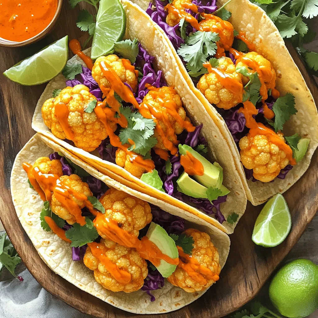 Für die Buffalo Blumenkohl-Tacos brauchst du einige Hauptzutaten. Diese Zutaten bilden die Basis eines köstlichen und gesunden Gerichts. Hier sind die wichtigsten Zutaten: - 1 mittelgroßer Blumenkohl, in Röschen zerteilt - 240 ml Allzweckmehl - 240 ml Mandeldrink oder ein anderer pflanzlicher Drink - 240 ml Buffalo-Sauce - 8 kleine Maistortillas Die Kombination aus Blumenkohl und Buffalo-Sauce macht die Tacos besonders lecker. Der Blumenkohl wird knusprig und nimmt den scharfen Geschmack der Sauce gut auf. Um den Geschmack zu verbessern, fügen wir einige Gewürze hinzu. Diese Gewürze sind wichtig, um den Tacos das besondere Aroma zu verleihen. Hier sind die Gewürze, die du benötigst: - 1 Teelöffel Knoblauchpulver - 1 Teelöffel Zwiebelpulver - 1 Teelöffel geräucherter Paprika - 1/2 Teelöffel Salz Die Gewürze bringen Tiefe und Geschmack. Der geräucherte Paprika gibt den Tacos eine besondere Note. Frische Zutaten machen die Tacos noch besser. Sie geben den Tacos Farbe und eine knackige Textur. Hier sind die frischen Zutaten, die du hinzufügen kannst: - 240 ml geschnittenem Rotkohl - 1 Avocado, in Scheiben geschnitten - Frischer Koriander, zur Garnitur - Limettenstücke, zum Servieren Diese frischen Zutaten sorgen für einen tollen Kontrast zur warmen Füllung. Der Rotkohl bringt Crunch, während die Avocado Cremigkeit hinzufügt. Der Koriander und Limettensaft runden das Gericht ab. Heize deinen Ofen auf 220°C vor. Das sorgt für eine schöne, knusprige Textur. Lege ein Backblech mit Backpapier aus. So bleibt der Blumenkohl nicht kleben und die Reinigung wird einfacher. Nimm eine große Schüssel und gib das Allzweckmehl hinein. Füge 240 ml Mandeldrink hinzu. Dann kommen Knoblauchpulver, Zwiebelpulver, geräucherter Paprika und Salz dazu. Rühre alles gut um. Du solltest einen glatten Teig erhalten. Dieser Teig umhüllt den Blumenkohl später und macht ihn lecker. Tauche jedes Blumenkohlröschen in den Teig. Achte darauf, dass es vollständig bedeckt ist. Lege die Röschen auf das vorbereitete Backblech. Backe sie 20 bis 25 Minuten lang. Wende sie nach der Hälfte der Zeit. Sie sollten goldbraun und knusprig sein. Nimm den Blumenkohl aus dem Ofen. Träufle die Buffalo-Sauce darüber. Vermenge alles vorsichtig, damit die Sauce gleichmäßig verteilt ist. Stelle den Blumenkohl für weitere 5 bis 7 Minuten in den Ofen. Dies hilft der Sauce, zu karamellisieren und noch besser zu schmecken. Während der Blumenkohl backt, erwärme die Maistortillas. Du kannst sie in einer Pfanne oder in der Mikrowelle warm machen. Jetzt kannst du die Tacos zusammenstellen. Lege mehrere Stücke Buffalo-Blumenkohl auf jede Tortilla. Garniere sie mit geschnittenem Rotkohl und Avocadoscheiben. Frischer Koriander und ein Spritzer Limettensaft bringen den letzten Schliff. Um den Blumenkohl knusprig zu bekommen, sollte man ein paar Tricks beachten. Zuerst ist die richtige Teigmischung wichtig. Mischen Sie das Mehl, den Mandeldrink, und die Gewürze gut. Ein glatter Teig sorgt für eine gleichmäßige Beschichtung. Tauchen Sie die Röschen vollständig in den Teig. Die Hitze des Ofens ist ebenfalls entscheidend. Backen Sie den Blumenkohl bei 220°C. Wenden Sie die Röschen in der Mitte der Backzeit, damit sie gleichmäßig knusprig werden. Die Präsentation macht viel aus. Nutzen Sie einen großen Plattenteller, um die Tacos schön zu drapieren. Legen Sie die Tacos in einer Reihe, um das Auge zu fangen. Fügen Sie frische Limettenstücke und eine kleine Schüssel mit extra Buffalo-Sauce hinzu. Das sorgt für einen tollen Blickfang. Garnieren Sie die Tacos mit geschnittenem Rotkohl und Avocado. Frischer Koriander gibt den letzten Schliff. Haben Sie Reste? Machen Sie etwas Neues daraus! Sie können den Blumenkohl in einem Salat verwenden oder als Füllung für eine Wrap. Fügen Sie etwas Quinoa für mehr Protein hinzu. Reste der Buffalo-Sauce sind perfekt für Dips oder Marinaden. So verschwenden Sie nichts und genießen neue Gerichte. Seien Sie kreativ und experimentieren Sie! {{image_4}} Die Wahl der Tortilla macht einen großen Unterschied. Sie können Maistortillas verwenden, wie im Rezept. Diese sind glutenfrei und haben tollen Geschmack. Alternativ können Sie Weizentortillas wählen. Diese sind weich und leicht. Für eine gesunde Option probieren Sie Salatblätter. Sie sind frisch und knackig. Jede Tortilla bringt ihr eigenes Flair zu den Tacos. Buffalo-Sauce ist lecker, aber nicht die einzige Wahl. Sie können BBQ-Sauce für einen süßen Kick verwenden. Eine Chipotle-Sauce bringt Rauch und Schärfe. Wenn Sie es milder mögen, verwenden Sie Joghurt oder Sauerrahm. Für Toppings sind die Möglichkeiten endlos. Fügen Sie gehackte Zwiebeln oder Jalapeños hinzu. Frische Tomaten oder Oliven schmecken auch gut. Experimentieren Sie mit verschiedenen Geschmäckern. Die richtigen Beilagen machen das Essen noch besser. Ein frischer Salat passt hervorragend zu den Tacos. Sie können auch Guacamole oder Salsa servieren. Diese bringen Farbe und Geschmack. Für einen herzhaften Snack sind Tortillachips ideal. Sie können auch Reis oder Quinoa anbieten. Diese Beilagen ergänzen die Tacos perfekt. Wenn Sie Reste der Buffalo Blumenkohl-Tacos haben, können Sie diese ganz einfach aufbewahren. Lassen Sie die Tacos zuerst abkühlen. Wickeln Sie sie dann in Frischhaltefolie oder legen Sie sie in einen luftdichten Behälter. So bleiben sie frisch und schmackhaft. Sie können auch nur den Blumenkohl aufbewahren und nach Belieben neue Tortillas verwenden. Um die Tacos wieder aufzuwärmen, nutzen Sie am besten einen Ofen. Heizen Sie ihn auf 180°C vor. Legen Sie die Tacos auf ein Backblech und wärmen Sie sie etwa 10 Minuten lang. So bleiben die Tortillas knusprig. Alternativ können Sie die Tacos auch in einer Pfanne bei mittlerer Hitze erwärmen. Wenden Sie sie regelmäßig, um ein Anbrennen zu vermeiden. Im Kühlschrank halten die Tacos etwa 2-3 Tage. Wenn Sie die Tacos länger aufbewahren wollen, frieren Sie die Füllung ein. In einem luftdichten Behälter bleibt der Blumenkohl bis zu 3 Monate frisch. Vergessen Sie nicht, die Füllung vor dem Servieren aufzutauen und wieder gut zu erhitzen. Die Zubereitung der Tacos dauert insgesamt etwa 45 Minuten. Die Vorbereitung nimmt 15 Minuten in Anspruch. Das Backen des Blumenkohls dauert 25 bis 30 Minuten. Diese Zeit schließt das Mischen der Zutaten und das Backen ein. So bleibt genug Zeit, um alles frisch und lecker zu halten. Ja, du kannst die Buffalo-Sauce ganz einfach selbst machen! Mische 120 ml scharfe Sauce mit 60 ml geschmolzener Butter. Füge etwas Knoblauchpulver oder Honig hinzu, um den Geschmack zu variieren. Du kannst die Schärfe anpassen, indem du mehr oder weniger scharfe Sauce verwendest. Es ist eine tolle Möglichkeit, die Sauce nach deinem Geschmack zu gestalten. Die Tacos können glutenfrei sein, wenn du glutenfreies Mehl verwendest. Achte darauf, dass die Buffalo-Sauce ebenfalls glutenfrei ist. Die Maistortillas sind in der Regel glutenfrei. Prüfe die Etiketten, um sicher zu sein. So kannst du diese leckeren Tacos ohne Sorgen genießen! Zusammenfassend haben wir die Hauptzutaten für köstliche Tacos besprochen. Wir haben gelernt, wie man teigen und Blumenkohl perfekt zubereitet. Tipps und Tricks helfen, die Tacos knusprig und ansprechend zu gestalten. Viele Variationen zeigen, dass man kreativ sein kann. Außerdem haben wir über die richtige Aufbewahrung gesprochen, um die Tacos frisch zu halten. Experimentiere ruhig mit den Tipps, um deine perfekten Buffalo Blumenkohl-Tacos zu kreieren. Viel Spaß beim Kochen und Entdecken neuer Geschmäcker!