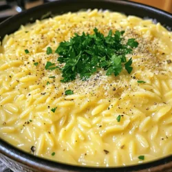 - 1 Tasse Orzo-Pasta - 3 Tassen Gemüsebrühe - 1 Tasse Schlagsahne Die Hauptzutaten bilden die Basis für den Geschmack. Orzo-Pasta ist eine kleine, reisähnliche Pasta. Sie kocht schnell und nimmt die Aromen gut auf. Gemüsebrühe gibt dem Gericht Tiefe. Sie sorgt für einen herzhaften Geschmack. Schlagsahne macht das Gericht cremig und reichhaltig. - 4 Knoblauchzehen, fein gehackt - 3 Esslöffel Butter - 1 Tasse frisch geriebener Parmesankäse Knoblauch gibt einen starken, tollen Geschmack. Er bringt so viel Aroma in das Gericht. Butter sorgt für eine schöne Textur und Geschmack. Der Parmesankäse schmilzt und macht alles noch leckerer. Frisch geriebener Käse ist der Schlüssel zu einem tollen Ergebnis. - 1 Teelöffel getrocknete italienische Kräuter - Salz und Pfeffer nach Geschmack - Frische Petersilie, gehackt (zum Garnieren) Die italienischen Kräuter fügen eine schöne Note hinzu. Sie bringen das Gericht zum Leben. Salz und Pfeffer sind wichtig, um den Geschmack zu verbessern. Frische Petersilie ist die perfekte Garnitur. Sie bringt Farbe und Frische ins Spiel. - Orzo-Pasta abmessen: Nimm eine Tasse Orzo-Pasta. Dies ist die Basis für unser Gericht. - Knoblauch hacken: Nimm vier Knoblauchzehen. Hacke sie fein. Dies bringt viel Geschmack. - Butter schmelzen und Knoblauch sautieren: In einem großen Topf schmelze drei Esslöffel Butter bei mittlerer Hitze. Füge den gehackten Knoblauch hinzu und sautier ihn für ein bis zwei Minuten. Achte darauf, dass er nicht verbrennt. - Orzo rösten und Gemüsebrühe hinzufügen: Rühre das Orzo unter und röste es für ein bis zwei Minuten. Dann gieße drei Tassen Gemüsebrühe dazu. Bringe alles zum Kochen. - Schlagsahne und Parmesan einrühren: Reduziere die Hitze und füge eine Tasse Schlagsahne und eine Tasse frisch geriebenen Parmesan hinzu. Rühre, bis der Käse schmilzt und die Sauce cremig ist. - Abschmecken und garnieren: Streue einen Teelöffel getrocknete italienische Kräuter hinein. Schmecke mit Salz und Pfeffer ab. Rühre alles gut um und lasse das Gericht kurz ruhen. Garniere mit frischer, gehackter Petersilie. - Al dente garen: Achte darauf, das Orzo genau 10 bis 12 Minuten zu kochen. Es sollte weich, aber noch bissfest sein. Zu langes Kochen macht es matschig. - Flüssigkeit anpassen: Wenn das Orzo zu trocken erscheint, füge etwas mehr Gemüsebrühe hinzu. Du kannst auch die Sahne erhöhen, um eine cremigere Konsistenz zu erreichen. - Kräuter und Gewürze anpassen: Verwende frische Kräuter wie Basilikum oder Thymian für mehr Aroma. Du kannst die getrockneten italienischen Kräuter variieren, um deinen eigenen Twist zu geben. - Zusätzliche Käsevarianten verwenden: Probiere andere Käsesorten aus, wie Feta oder Gouda. Diese sorgen für einen anderen Geschmack und eine neue Textur. - Beilagenideen: Serviere das Orzo mit einem frischen Salat oder gegrilltem Gemüse. Das bringt Farbe und zusätzliche Nährstoffe auf den Tisch. - Servierempfehlungen: Garnisiere das Gericht mit frisch gehackter Petersilie. Das sieht nicht nur gut aus, sondern gibt auch einen frischen Geschmack. {{image_4}} Für eine vegane Variante des One-Pot Garlic Parmesan Orzo, kann man einige einfache Ersatzstoffe verwenden. Statt Schlagsahne nutze ich Kokosmilch oder Cashew-Creme. Für den Parmesan kann ich Hefeflocken oder eine Mischung aus gemahlenen Nüssen und Hefeflocken verwenden. Diese Alternativen geben dem Gericht einen tollen Geschmack und eine cremige Textur. Um das Gericht zu erweitern, kann ich Gemüse hinzufügen. Zucchini, Spinat oder Erbsen passen perfekt. Sie bringen Farbe und zusätzliche Nährstoffe. Auch Protein kann ich hinzufügen. Gegrilltes Hühnchen, Garnelen oder Kichererbsen machen das Gericht sättigender und leckerer. Ich liebe es, mit verschiedenen Kräutern und Gewürzen zu experimentieren. Frischer Basilikum, Oregano oder Thymian geben dem Orzo einen neuen Geschmack. Auch ein Hauch von Zitronensaft kann die Aromen auffrischen. Mit diesen Variationen wird jedes Gericht einzigartig und spannend. Bewahre dein Orzo in einem luftdichten Behälter auf. So bleibt es frisch und lecker. Es gibt viele Behälter, die sich gut eignen. Glasbehälter sind eine gute Wahl. Sie halten die Feuchtigkeit draußen und den Geschmack drinnen. Achte darauf, dass der Behälter gut verschlossen ist. Im Kühlschrank bleibt dein One-Pot Garlic Parmesan Orzo etwa drei bis fünf Tage frisch. Es ist wichtig, das Gericht schnell abzukühlen, bevor du es in den Kühlschrank stellst. So vermeidest du, dass sich Bakterien bilden. Wenn du es länger aufbewahren möchtest, denke an das Einfrieren. Um das Orzo wieder aufzuwärmen, benutze einen Topf oder eine Mikrowelle. In einem Topf erhitze es bei niedriger Hitze. Füge etwas Wasser oder Brühe hinzu, um die Cremigkeit zu erhalten. In der Mikrowelle erwärmst du es in kurzen Intervallen. Rühre zwischendurch, damit es gleichmäßig warm wird. Achte darauf, dass das Gericht nicht zu trocken wird. Die Zubereitung von One-Pot Garlic Parmesan Orzo dauert insgesamt 25 Minuten. Die Vorbereitungszeit beträgt etwa 10 Minuten. Die Kochzeit ist mit 15 Minuten recht schnell. In dieser Zeit schmelzen Sie die Butter, sautieren den Knoblauch und kochen das Orzo. Ja, Sie können das Gericht im Voraus zubereiten. Kochen Sie das Orzo und lassen Sie es dann abkühlen. Lagern Sie es in einem luftdichten Behälter im Kühlschrank. Sie können es bis zu drei Tage aufbewahren. Wenn Sie bereit sind, es zu essen, erwärmen Sie es in einer Pfanne. Fügen Sie etwas Brühe oder Sahne hinzu, um die Cremigkeit zu erhalten. Orzo ist normalerweise nicht glutenfrei, da es aus Hartweizengrieß gemacht wird. Es gibt jedoch glutenfreie Alternativen. Suchen Sie nach glutenfreiem Orzo aus Reis oder Mais. Diese Optionen bieten einen ähnlichen Geschmack und eine ähnliche Textur. Sie sind großartig für alle, die glutenfrei essen möchten. Zusammengefasst behandelt dieser Beitrag die Zubereitung von One-Pot Garlic Parmesan Orzo. Ich habe die Hauptzutaten, die Vorbereitung, das Kochen und Tipps zur perfekten Konsistenz erläutert. Variationen, Lagerung und häufige Fragen sind auch enthalten. Nutze die Tipps, um dein Gericht noch besser zu machen. Experimentiere mit Zutaten und Gewürzen. So kreierst du immer neue, leckere Varianten. Viel Spaß beim Kochen und Genießen!