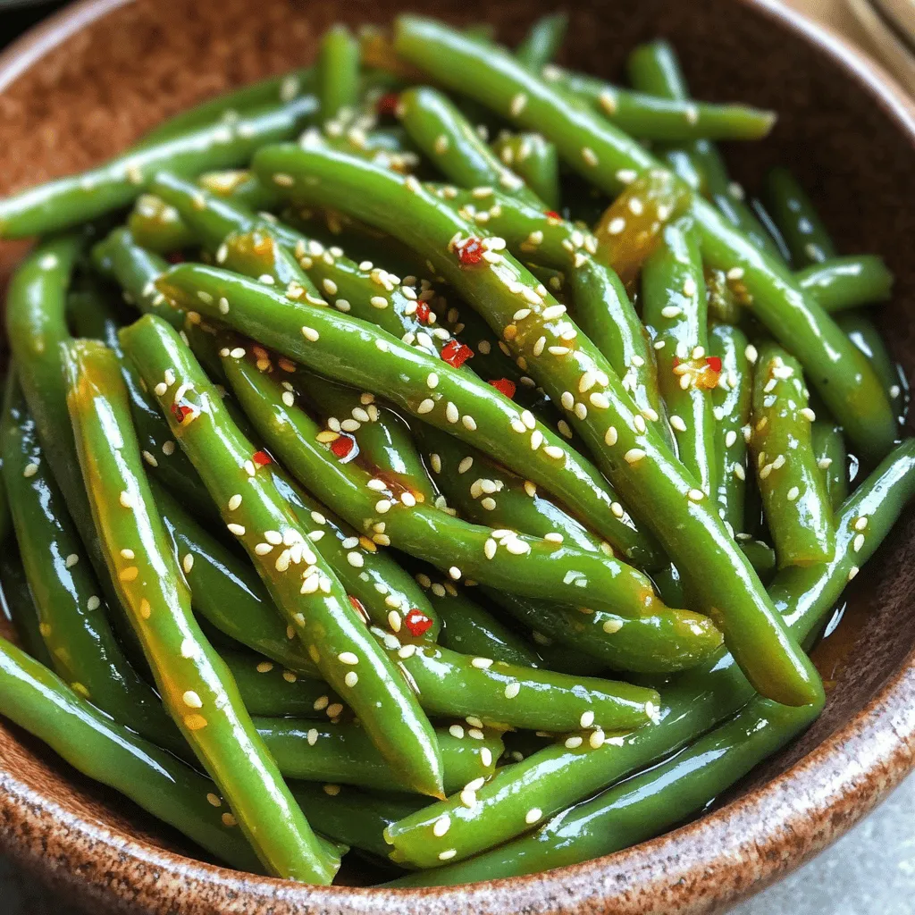 - 450 g frische grüne Bohnen - 3 Esslöffel Honig - 3 Esslöffel Sojasauce - 2 Knoblauchzehen, fein gehackt - 1 Esslöffel Sesamöl - 1 Esslöffel Olivenöl - 1 Teelöffel Sesamsamen - Salz und Pfeffer nach Geschmack - 1/2 Teelöffel rote Pfefferflocken (optional) Um ein leckeres Gericht zu zaubern, brauche ich frische grüne Bohnen. Ich schneide sie auf die gewünschte Länge. Für die Sauce mische ich Honig und Sojasauce. Der Honig gibt einen süßen Geschmack, die Sojasauce bringt die salzige Note. Ich hacke zwei Knoblauchzehen. Diese geben der Mischung einen tollen Duft. Sesamöl und Olivenöl machen die Bohnen schön glänzend und lecker. Für die Garnierung verwende ich Sesamsamen. Diese bringen einen tollen Crunch. Salz und Pfeffer verfeinern den Geschmack. Rote Pfefferflocken geben einen kleinen Kick, wenn ich etwas Schärfe mag. Mit diesen Zutaten kann ich schnell und einfach köstliche Honig-Knoblauch-Grüne Bohnen zubereiten. - Blanchieren der Bohnen: Zuerst koche ich in einem großen Topf Wasser. Es sollte sprudelnd kochen. Dann füge ich die frischen, zugeschnittenen grünen Bohnen hinzu. Ich lasse sie drei bis vier Minuten kochen. Die Bohnen müssen leuchtend grün und leicht zart sein. - Schockieren im Eisbad: Sofort nach dem Blanchieren nehme ich die Bohnen mit einer Schaumkelle heraus. Ich lege sie in eine Schüssel mit Eiswasser. Das stoppt den Kochprozess. Nach ein paar Minuten nehme ich die Bohnen heraus und lasse sie gut abtropfen. - Mischung der Sauce: In einer kleinen Schüssel mische ich drei Esslöffel Honig, drei Esslöffel Sojasauce und zwei fein gehackte Knoblauchzehen. Ich gebe auch einen Esslöffel Sesamöl dazu. Wenn ich möchte, füge ich einen halben Teelöffel rote Pfefferflocken für etwas Schärfe hinzu. Ich rühre alles gut um und stelle die Mischung beiseite. - Würzen nach Geschmack: Bevor ich die Sauce benutze, probiere ich sie. Wenn ich mehr Geschmack brauche, füge ich nach Belieben Salz und Pfeffer hinzu. - Kochen der Bohnen in der Pfanne: Ich erhitze in einer großen Pfanne einen Esslöffel Olivenöl bei mittlerer Hitze. Wenn das Öl heiß ist, gebe ich die blanchierten grünen Bohnen hinein. Ich sautierte sie etwa drei bis fünf Minuten. Dabei rühre ich gelegentlich um, bis sie leicht bräunen. - Hinzufügen der Sauce: Danach gieße ich die Honig-Knoblauch-Sauce über die Bohnen. Ich vermenge alles gut, sodass die Bohnen gleichmäßig bedeckt sind. Ich koche die Mischung weitere zwei bis drei Minuten. So wird die Sauce leicht dick und die Bohnen sind warm. Um die besten Ergebnisse zu erzielen, blanchiere die grünen Bohnen. Bringe einen großen Topf mit Wasser zum Kochen. Füge die Bohnen hinzu und koche sie 3 bis 4 Minuten lang. Sie sollten leuchtend grün und zart sein. Danach schockiere die Bohnen in einem Eisbad. So stoppst du den Garprozess sofort. Lass sie einige Minuten im Eiswasser, bevor du sie abtropfen lässt. Sautiere die Bohnen in einer Pfanne bei mittlerer Hitze. Verwende etwas Olivenöl für Geschmack. Achte darauf, die Bohnen nicht zu lange zu kochen, um eine matschige Textur zu vermeiden. Rühre gelegentlich um, um ein gleichmäßiges Garen zu gewährleisten. Du kannst den Honig durch Ahornsirup ersetzen, wenn du möchtest. Das gibt den Bohnen eine andere Süße. Für eine glutenfreie Option nutze Tamari anstelle von Sojasauce. Wenn du die Schärfe erhöhen willst, füge mehr rote Pfefferflocken hinzu. Du kannst auch frischen Ingwer für extra Tiefe verwenden. Ein häufiger Fehler ist das Überkochen der Bohnen. Achte darauf, sie nicht länger als 4 Minuten zu blanchieren. Zu viel Kochen macht sie weich und unappetitlich. Ein weiterer Fehler ist das falsche Verhältnis der Zutaten. Halte dich an die angegebenen Mengen für Honig und Sojasauce. So bleibt der Geschmack ausgewogen und lecker. {{image_4}} Um das Gericht zu variieren, können Sie Nüsse oder Samen hinzufügen. Mandeln oder Cashews geben einen tollen Crunch. Auch Sonnenblumenkerne sind eine gute Wahl. Sie bringen einen nussigen Geschmack und machen das Gericht noch leckerer. Außerdem können Sie Gemüsevariationen ausprobieren. Paprika oder Karotten passen gut zu den grünen Bohnen. Sie fügen Farbe und einen süßen Geschmack hinzu. Einfach das Gemüse in der Pfanne mit den Bohnen anbraten. Für glutenfreie Optionen verwenden Sie Tamari statt Sojasauce. Es schmeckt ähnlich und ist perfekt für glutenfreies Essen. Achten Sie beim Kauf darauf, dass die Marke glutenfrei ist. Wenn Sie vegane Alternativen suchen, ersetzen Sie den Honig durch Agavendicksaft oder Ahornsirup. Diese Süßstoffe sind pflanzlich und bieten einen ähnlichen Geschmack. Beide Optionen funktionieren gut in der Honig-Knoblauch-Sauce. Um asiatische Aromen hinzuzufügen, können Sie Ingwer oder Chilis verwenden. Ingwer gibt einen frischen Kick, während Chilis Schärfe bringen. Fügen Sie beides zur Sauce hinzu, um die Bohnen aufzupeppen. Für mediterrane Varianten probieren Sie getrocknete Tomaten oder Feta-Käse. Diese Zutaten bringen einen herzhaften Geschmack. Mischen Sie sie in die Bohnen, während diese in der Pfanne sautieren. Wie lange halten die Reste? Die Reste der Honig-Knoblauch-Grünen Bohnen bleiben im Kühlschrank etwa drei bis vier Tage frisch. Das ist perfekt, wenn du sie später genießen möchtest. Für eine längere Lagerung kannst du die Bohnen auch einfrieren. Sie halten im Gefrierfach bis zu drei Monate. Achte darauf, sie in einem luftdichten Behälter zu lagern. Wie erwärmst du die Bohnen am besten? Die besten Methoden sind die Mikrowelle oder die Pfanne. In der Mikrowelle kannst du die Bohnen in einer Schüssel kurz erhitzen. Stelle die Mikrowelle auf mittlere Leistung und erwärme sie für ein bis zwei Minuten. Wenn du die Pfanne nutzt, erhitze etwas Öl in einer großen Pfanne und gib die Bohnen hinzu. Sauté sie für fünf Minuten, bis sie warm sind. Die Pfanne sorgt für eine schönere Textur und einen tollen Geschmack. Beide Methoden funktionieren gut. Du kannst die Methode wählen, die dir am besten passt. Honig-Knoblauch-Grüne Bohnen bleiben im Kühlschrank etwa 3 bis 4 Tage frisch. Lagern Sie sie in einem luftdichten Behälter. So bleiben die Bohnen knackig und der Geschmack bleibt erhalten. Wenn Sie die Bohnen länger aufbewahren möchten, können Sie sie auch einfrieren. Ja, diese Bohnen lassen sich gut im Voraus zubereiten. Blanchieren und schocken Sie die Bohnen im Eisbad. Bereiten Sie die Sauce ebenfalls vor und lagern Sie beides getrennt im Kühlschrank. So können Sie die Bohnen schnell sautieren, wenn Sie bereit sind zu essen. Honig-Knoblauch-Grüne Bohnen passen gut zu vielen Gerichten. Hier sind einige Beilagen-Empfehlungen: - Gebratenes Hähnchen - Gegrillter Lachs - Reis oder Quinoa - Kartoffeln in verschiedenen Variationen Für das vollständige Rezept schauen Sie sich das "Süße & Herzhafte Honig-Knoblauch-Grüner Bohnen" Rezept an. Dort finden Sie alle Schritte und Tipps, um dieses leckere Gericht zuzubereiten. In diesem Blogbeitrag haben wir alles über Süße & Herzhafte Honig-Knoblauch-Grüne Bohnen besprochen. Wir haben die Zutaten, Zubereitung, Tipps, Variationen und Lagerung behandelt. Du kannst die Bohnen einfach zubereiten und nach deinem Geschmack anpassen. Denke daran, die Kochzeit im Blick zu behalten, um die perfekte Textur zu erreichen. Egal, ob du eine Beilage oder Hauptgericht suchst, diese Bohnen sind eine tolle Wahl. Experimentiere mit den Zutaten und genieße das Ergebnis!