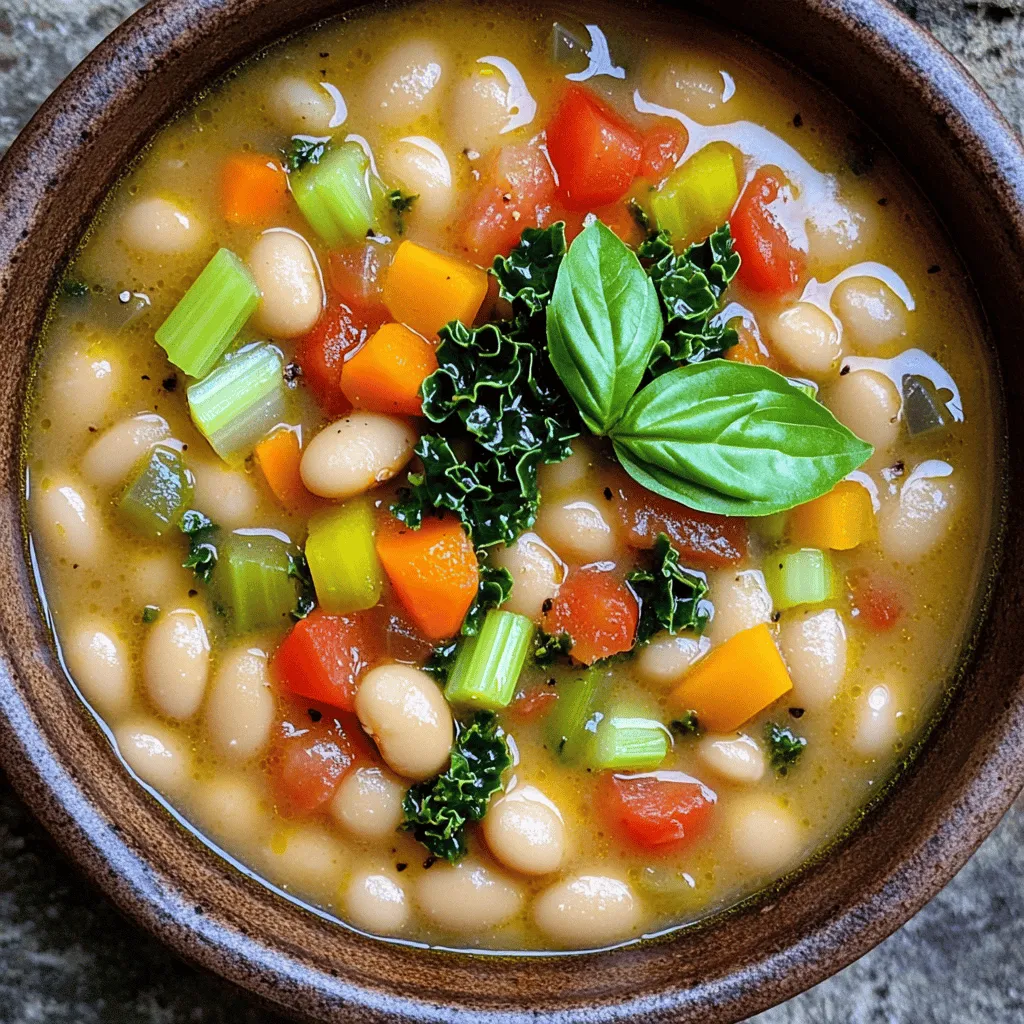 Für die Toskanische Weiße Bohnensuppe brauchst du einige einfache Zutaten: - 2 Tassen weiße Bohnen aus der Dose (Cannellini oder große Nordbohnen), abgetropft und abgespült - 1 Esslöffel Olivenöl - 1 mittlere Zwiebel, gewürfelt - 3 Knoblauchzehen, fein gehackt - 2 mittlere Karotten, gewürfelt - 2 Selleriestangen, gewürfelt - 1 Teelöffel getrockneter Thymian - 1 Teelöffel getrockneter Rosmarin - 4 Tassen Gemüsebrühe - 1 Dose (400 g) gewürfelte Tomaten, einschließlich Saft - 1 Tasse Grünkohl, grob gehackt - Salz und Pfeffer nach Geschmack - Frisches Basilikum zur Garnitur Diese Zutaten machen die Suppe nahrhaft und lecker. Die Wahl der Bohnen ist wichtig. Du kannst frische Bohnen verwenden, aber Dosenbohnen machen es einfach. Achte darauf, die Bohnen gut abzuspülen. Das hilft, überschüssiges Natrium zu entfernen. Cannellini-Bohnen sind weich und cremig. Große Nordbohnen sind ebenfalls gut. Beide Sorten passen perfekt in diese Suppe. Frische Kräuter bringen Geschmack und Aroma. Thymian und Rosmarin sind klassische Kräuter für diese Suppe. Sie verleihen der Suppe Tiefe und Wärme. Frisches Basilikum am Ende bringt eine frische Note. Verwende frische Kräuter, wenn du kannst. Sie machen den Unterschied. Wenn du keine frischen Kräuter hast, nutze getrocknete. Sie sind eine gute Alternative, aber frische sind besser! Zuerst erhitze ich das Olivenöl in einem großen Topf bei mittlerer Hitze. Ich gebe die gewürfelte Zwiebel dazu und brate sie etwa fünf Minuten lang, bis sie glasig wird. Danach füge ich den gehackten Knoblauch hinzu und brate ihn für eine weitere Minute. Der Duft ist einfach köstlich. Nun kommen die gewürfelten Karotten und Sellerie in den Topf. Ich koche sie für etwa fünf bis sieben Minuten. Sie sollten leicht weich werden. Ich streue auch den getrockneten Thymian und Rosmarin über das Gemüse. Es ist wichtig, die Kräuter gut einzuarbeiten, damit sich die Aromen verbinden. Jetzt gieße ich die Gemüsebrühe in den Topf und füge die gewürfelten Tomaten mit ihrem Saft hinzu. Die weißen Bohnen sind der nächste Schritt. Ich rühre alles gut durch und bringe die Suppe zum sanften Köcheln. Nach etwa 20 Minuten sind die Aromen gut miteinander verbunden. In den letzten fünf Minuten rühre ich den gehackten Grünkohl ein. Ich koste die Suppe und würze sie mit Salz und Pfeffer. Serviere sie heiß, garniert mit frischen Basilikumblättern. Ein häufiger Fehler ist, die Zwiebeln zu stark zu braten. Sie sollten nur glasig sein. So bleibt der Geschmack frisch. Achte darauf, den Knoblauch nicht zu lange zu braten. Sonst wird er bitter. Ein weiterer Fehler ist das zu frühe Hinzufügen von Grünkohl. Er sollte erst in den letzten fünf Minuten dazu. So bleibt er knackig und grün. Du kannst die Bohnen variieren. Weiße Bohnen sind toll, aber rote oder schwarze Bohnen passen auch gut. Für mehr Geschmack, füge etwas Chili hinzu. Das gibt der Suppe eine angenehme Schärfe. Wenn du kein Gemüsebrühe hast, nutze Hühnerbrühe. Das gibt der Suppe mehr Tiefe. Auch frische Kräuter wie Petersilie oder Oregano können einen neuen Geschmack bringen. Serviere die Suppe heiß in großen Schalen. Ein Spritzer Olivenöl obenauf macht sie noch leckerer. Frisches Basilikum ist eine schöne Garnitur. Du kannst auch geröstetes Brot dazu reichen. Es passt perfekt zu der Suppe. Ein einfacher grüner Salat ergänzt das Gericht gut. So wird das Essen rundum schmackhaft und gesund. {{image_4}} Die Toskanische Weiße Bohnensuppe ist von Natur aus vegetarisch. Um sie vegan zu machen, achte darauf, dass die Gemüsebrühe ohne tierische Produkte ist. Du kannst auch die Brühe durch eine hausgemachte Brühe ersetzen, die aus Gemüse und Kräutern besteht. Es gibt viele Wege, diese Suppe zu verändern. Füge zum Beispiel etwas geräucherten Paprika hinzu, um einen rauchigen Geschmack zu bekommen. Du kannst auch Spinat anstelle von Grünkohl verwenden, wenn du es magst. Für einen scharfen Kick sind rote Pfefferschoten eine tolle Wahl. Die Suppe kann leicht an die Jahreszeiten angepasst werden. Im Frühling passen frische Erbsen gut dazu. Im Winter kannst du Wurzelgemüse wie Pastinaken oder Rüben hinzufügen. Im Sommer verwende frische Tomaten anstelle von Dosentomaten. So bleibt die Suppe immer frisch und spannend. Um die Toskanische weiße Bohnensuppe gut zu lagern, lasse sie zuerst abkühlen. Nutze dann einen luftdichten Behälter. Du kannst die Suppe bis zu drei Tage im Kühlschrank aufbewahren. Wenn du die Suppe länger aufbewahren willst, friere sie ein. Benutze einen gefrierfesten Behälter oder Beutel. So bleibt die Suppe bis zu drei Monate frisch. Wenn du die Suppe aufwärmen möchtest, gebe sie in einen Topf. Füge ein wenig Wasser oder Brühe hinzu, um die Konsistenz zu verbessern. Erhitze die Suppe bei mittlerer Hitze und rühre gut um. Du kannst auch die Mikrowelle nutzen. Stelle die Suppe in eine mikrowellengeeignete Schüssel. Decke sie ab und erhitze sie in kurzen Intervallen. So wird die Suppe gleichmäßig warm. Die Haltbarkeit der Suppe beträgt im Kühlschrank drei Tage. Reste sind perfekt für schnelle Mittagessen. Du kannst sie auch als Basis für andere Gerichte nutzen. Füge zum Beispiel gekochtes Hähnchen oder Reis hinzu. So kreierst du neue, schmackhafte Mahlzeiten. Die Zubereitung dauert insgesamt 35 Minuten. Davon sind 15 Minuten für die Vorbereitung nötig. Das Kochen selbst nimmt etwa 20 Minuten in Anspruch. Diese Zeit reicht aus, um alle Aromen zu verbinden. Du wirst schnell ein warmes, nahrhaftes Gericht genießen können. Ja, gefrorene Zutaten sind eine tolle Option. Du kannst gefrorene Bohnen, Gemüse oder sogar Grünkohl verwenden. Achte darauf, sie vorher etwas auftauen zu lassen. Dies hilft beim gleichmäßigen Kochen. Die Suppe schmeckt trotzdem frisch und lecker. Es gibt viele tolle Begleiter für diese Suppe. Frisches Brot, wie Ciabatta oder Baguette, ist perfekt zum Dippen. Auch ein einfacher grüner Salat passt gut dazu. Wenn du es würziger magst, füge etwas Chili hinzu. So wird die Suppe noch interessanter. Die Toskanische Weiße Bohnensuppe ist einfach und lecker. Wir haben die besten Zutaten, die richtige Zubereitung und wichtige Tipps besprochen. Achte darauf, frische Kräuter zu wählen und häufige Fehler zu vermeiden. Du kannst die Suppe anpassen und saisonale Zutaten verwenden. Richtig lagern und aufwärmen verlängert die Haltbarkeit. Mit diesen Tipps machst du ein Gericht, das wirklich jeder mag. Probiere es aus und genieße die Aromen der Toskana!