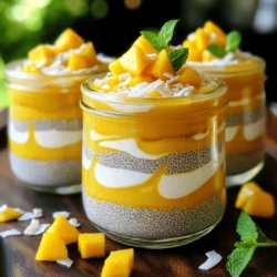 - 240 ml Kokosmilch - 120 ml Mandeltreumilch - 60 g Chiasamen Die Hauptzutaten sind einfach und lecker. Kokosmilch gibt dem Pudding einen cremigen Geschmack. Verwende am besten die vollfette Variante. Sie sorgt für eine reichhaltige Textur. Mandeltreumilch bringt eine nussige Note ins Spiel. Du kannst auch andere pflanzliche Milch verwenden, wenn du magst. Chiasamen sind die Star-Zutat. Sie quellen und machen den Pudding dick und gesund. - 2 Esslöffel Ahornsirup oder Honig - 1 Teelöffel Vanilleextrakt - Eine Prise Meersalz Süßungsmittel wie Ahornsirup oder Honig machen den Pudding süß. Du kannst die Menge nach deinem Geschmack anpassen. Vanilleextrakt fügt ein tolles Aroma hinzu. Eine Prise Meersalz hebt die Aromen hervor. Es bringt eine feine Balance und macht den Pudding noch besser. - 1 Mango, püriert und gewürfelt - Geröstete Kokosnussflocken - Frische Minzblätter Für die Garnierung verwende frisch pürierte Mango. Sie gibt dem Pudding Farbe und Frische. Gewürfelte Mango sorgt für einen schönen Biss. Geröstete Kokosnussflocken bringen einen knusprigen Kontrast. Frische Minzblätter sind ein toller Hingucker und geben einen frischen Geschmack. Diese Toppings machen deinen Pudding besonders und lecker. In einer großen Rührschüssel vermische ich die Kokosmilch, die Mandeltreumilch und den Vanilleextrakt. Ich rühre alles gut durch, bis es eine gleichmäßige Mischung ergibt. Dann füge ich die Chiasamen, den Ahornsirup und eine Prise Salz hinzu. Es ist wichtig, gut zu rühren, damit die Chiasamen gleichmäßig verteilt sind. Jetzt decke ich die Schüssel ab und stelle sie über Nacht in den Kühlschrank. Dies gibt den Chiasamen Zeit, zu quellen. Nach der Kühlzeit rühre ich die Mischung erneut um. Dabei schaue ich, ob die Konsistenz richtig ist. Wenn sie zu fest ist, füge ich einfach einen Schuss Mandeltreumilch hinzu. Ich fülle die Chia-Mischung in kleine Schalen. Dann gebe ich das Mangopüree darauf. Um das Ganze zu verschönern, streue ich geröstete Kokosnussflocken darüber. Das sieht nicht nur gut aus, sondern schmeckt auch super! Um die ideale Textur zu erreichen, ist die Flüssigkeitsmenge wichtig. Verwende 240 ml Kokosmilch und 120 ml Mandeltreumilch. Diese Kombination gibt dir eine cremige Basis. Für eine dickere Konsistenz lasse den Pudding länger im Kühlschrank. Klumpen sind oft ein Problem. Um sie zu vermeiden, rühre die Mischung gut um, bevor du sie kühlst. Nach der Kühlzeit kannst du die Mischung erneut umrühren. Wenn der Pudding zu fest ist, füge einen Schuss Mandeltreumilch hinzu. Die Präsentation macht viel aus. Fülle den Pudding in schöne Gläser oder Schalen. Schichte die Chia-Mischung mit Mangopüree und gewürfelten Mangostücken. Garniere das Ganze mit gerösteten Kokosnussflocken. Du kannst auch frische Minzblätter hinzufügen. Diese Farben und Texturen machen dein Gericht ansprechend. Experimentiere mit verschiedenen Toppings. Probiere Beeren, Kiwi oder Ananas für einen fruchtigen Kick. Wenn du vegan bist, ersetze den Honig durch Ahornsirup oder Agavensirup. Beide sind süß und lecker. Für zuckerfreie Optionen kannst du Erythrit oder Stevia verwenden. Achte darauf, dass die Menge angepasst wird, um den Geschmack zu erhalten. Wenn jemand Allergien hat, wähle eine geeignete Milchalternative. Sojamilch oder Hafermilch sind gute Optionen. So kannst du den Pudding an alle Bedürfnisse anpassen. {{image_4}} Für meinen Mango-Kokos-Chia-Pudding verwende ich gerne verschiedene Milchsorten. Du kannst Sojamilch oder Hafermilch ausprobieren. Beide geben dem Pudding eine sanfte Textur. Kokosnusscreme ist eine weitere tolle Wahl. Sie macht den Pudding extra cremig und verstärkt den Kokosgeschmack. Wenn du eine dieser Alternativen wählst, achte auf die Konsistenz. Manche pflanzliche Milchsorten sind dünner und brauchen mehr Chiasamen. Mango ist köstlich, aber du kannst auch andere Früchte verwenden. Beeren wie Himbeeren oder Heidelbeeren passen gut. Banane bringt eine natürliche Süße. Du kannst die Früchte pürieren oder in Stücke schneiden. Das gibt deinem Pudding eine fruchtige Note. Wenn du magst, mische verschiedene Früchte. Damit wird dein Pudding bunt und lecker. Um deinem Pudding mehr Tiefe zu geben, füge Gewürze hinzu. Zimt sorgt für Wärme und einen tollen Duft. Kakao bringt eine schokoladige Note, die viele lieben. Experimentiere mit verschiedenen Gewürzen. Ein Hauch von Muskatnuss kann auch spannend sein. Diese kleinen Änderungen machen den Pudding interessant und einzigartig. Probiere es aus und finde deine Lieblingskombination! Um den Mango-Kokos-Chia-Pudding frisch zu halten, lagern Sie ihn im Kühlschrank. Die optimale Kühlschranktemperatur liegt bei etwa 4 °C. Verwenden Sie einen luftdichten Behälter, um den Pudding vor Gerüchen und Feuchtigkeit zu schützen. So bleibt der Geschmack klar und frisch. Dieser Pudding hält sich gut für bis zu fünf Tage. Nach dieser Zeit kann die Konsistenz leiden. Achten Sie auf Anzeichen von Verderb, wie einen unangenehmen Geruch oder eine veränderte Farbe. Genießen Sie den Pudding als Snack oder Frühstück. Er ist auch perfekt für ein schnelles Dessert nach dem Essen. Meal Prepping macht das Leben einfacher. Bereiten Sie mehrere Portionen des Puddings vor und füllen Sie sie in kleine Gläser. So haben Sie immer einen schnellen Snack griffbereit. Fügen Sie verschiedene Toppings hinzu, um Abwechslung zu schaffen. Zum Beispiel, probieren Sie Beeren oder Nüsse für einen anderen Geschmack. Die Zubereitung des Mango-Kokos-Chia-Puddings dauert nur 10 Minuten. Die Mischung muss jedoch für mindestens 4 Stunden oder über Nacht in den Kühlschrank. So quellen die Chiasamen gut und der Pudding wird cremig. Die Gesamtzeit beträgt also mindestens 4 Stunden, wenn man die Kühlzeit hinzuzählt. Ja, du kannst auch andere Süßungsmittel nutzen. Honig ist eine gute Wahl, wenn du etwas anderes als Ahornsirup willst. Auch Agavensirup passt gut. Diese Optionen beeinflussen den Geschmack leicht, aber sie sind alle lecker. Experimentiere ruhig mit dem Süßungsgrad, um es deinem Geschmack anzupassen. Ja, dieser Pudding ist sehr gesund! Chiasamen liefern viele Ballaststoffe und Omega-3-Fettsäuren. Kokosmilch gibt dir gute Fette. Mango bringt Vitamine und Antioxidantien. Die Kombination sorgt für einen nahrhaften Snack oder ein gesundes Frühstück. So kannst du dich gut fühlen, während du diesen leckeren Pudding genießt. Mango-Kokos-Chia-Pudding ist einfach und lecker. Wir haben die Hauptzutaten wie Kokosmilch, Chiasamen und Mangopüree besprochen. Die Zubereitung ist leicht und erfordert nur eine Kühlzeit. Tipps helfen, die perfekte Konsistenz zu erreichen und das Gericht nach deinem Geschmack anzupassen. Variationen mit anderen Früchten und Milchalternativen sind möglich. Denke auch an die richtige Lagerung, damit der Pudding frisch bleibt. Probiere es aus und genieße einen gesunden Snack oder Dessert!