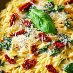 - 1 Tasse Orzo-Nudeln - 1 Tasse getrocknete Tomaten, grob gehackt - 1 Tasse Gemüsebrühe Die Orzo-Nudeln sind klein und formenreich. Sie nehmen die Aromen gut auf. Die getrockneten Tomaten bringen einen intensiven Geschmack. Sie sind ideal für die Cremigkeit. Gemüsebrühe sorgt für einen vollen, herzhaften Geschmack. Diese Zutaten bilden die Basis für das Gericht. - 2 Esslöffel Olivenöl - 1 Teelöffel italienische Gewürzmischung - Salz und Pfeffer nach Geschmack Olivenöl ist ein Muss. Es gibt dem Gericht eine schöne Tiefe. Die italienische Gewürzmischung verleiht einen tollen Geschmack. Salz und Pfeffer sind wichtig für die Balance. Sie runden die Aromen perfekt ab. - 1 Tasse frischer Spinat - ½ Tasse geriebener Parmesan - Frische Basilikumblätter zur Garnierung Frischer Spinat bringt Farbe und Nährstoffe. Er macht das Gericht lebendig und gesund. Geriebener Parmesan sorgt für die Cremigkeit. Die frischen Basilikumblätter sind die perfekte Garnitur. Sie geben einen frischen Kick. Kochen Sie zuerst 1 Tasse Orzo-Nudeln in gesalzenem Wasser. Halten Sie sich an die Anweisungen auf der Verpackung. Sobald die Nudeln al dente sind, gießen Sie sie ab und stellen Sie sie beiseite. Erhitzen Sie 2 Esslöffel Olivenöl in einem großen Topf bei mittlerer Hitze. Fügen Sie 3 fein gehackte Knoblauchzehen hinzu. Dünsten Sie den Knoblauch für etwa 1 Minute, bis er duftet. Jetzt kommen die 1 Tasse grob gehackten getrockneten Tomaten dazu. Lassen Sie sie 2-3 Minuten mitgaren. Gießen Sie 1 Tasse Gemüsebrühe in den Topf und bringen Sie alles zum Simmern. Reduzieren Sie die Hitze auf niedrig. Rühren Sie 1 Tasse Schlagsahne und 1 Teelöffel italienische Gewürzmischung ein. Lassen Sie die Mischung etwa 5 Minuten sanft köcheln. Fügen Sie die gekochten Orzo-Nudeln und 1 Tasse frischen Spinat in den Topf. Rühren Sie alles gut um, bis der Spinat verwelkt ist. Dies dauert etwa 2-3 Minuten. Nehmen Sie den Topf vom Herd. Rühren Sie ½ Tasse geriebenen Parmesan ein und würzen Sie mit Salz und Pfeffer nach Geschmack. Servieren Sie das Gericht warm und garnieren Sie es mit frischen Basilikumblättern. Um die cremige Textur in Ihrem Gericht zu erreichen, ist es wichtig, die richtigen Schritte zu befolgen. Kochen Sie die Orzo-Nudeln nicht zu lange. Sie sollten al dente sein. Wenn Sie die Schlagsahne hinzufügen, lassen Sie die Mischung sanft köcheln. So verbinden sich die Zutaten gut. Rühren Sie die Mischung regelmäßig um. Das sorgt dafür, dass sie nicht anbrennt. Fügen Sie auch den Parmesan nach dem Kochen hinzu. Das macht das Gericht noch cremiger. Fühlen Sie sich frei, mit verschiedenen Zutaten zu experimentieren. Sie können frisches Gemüse wie Erbsen oder Paprika hinzufügen. Das gibt dem Gericht mehr Farbe und Nährstoffe. Auch Protein ist eine gute Idee. Hähnchenbrust oder Garnelen passen gut dazu. Braten Sie das Fleisch einfach zusammen mit dem Knoblauch an. So ziehen die Aromen gut in das Gericht ein. Die Präsentation ist wichtig, um das Gericht ansprechend zu machen. Servieren Sie die Orzo in einer großen Schüssel. Garnieren Sie das Gericht mit frischen Basilikumblättern. Das sieht schön aus und bringt zusätzlichen Geschmack. Ein wenig schwarzer Pfeffer oben drauf macht es noch besser. Nutzen Sie auch einen schönen Teller. So wirkt das Gericht gleich viel einladender. {{image_4}} Für eine vegane Version der cremigen Orzo mit getrockneten Tomaten, tauschen Sie die Schlagsahne gegen pflanzliche Sahne aus. Sie können auch vegane Käsealternativen verwenden. Diese Optionen machen das Gericht genauso lecker und cremig. So bleibt der Geschmack voll und die Textur bleibt schön. Möchten Sie eine glutenfreie Version? Verwenden Sie glutenfreie Orzo-Nudeln anstelle der normalen. Das gibt Ihnen die gleiche Form und den gleichen Geschmack. Achten Sie beim Kauf darauf, dass sie aus Reis oder einer Mischung anderer glutenfreier Körner bestehen. So können Sie das Gericht ohne Bedenken genießen. Wollen Sie das Gericht aufpeppen? Fügen Sie eine Handvoll Nüsse hinzu, wie Pinienkerne oder Walnüsse. Diese geben einen tollen Crunch. Auch frische Kräuter wie Petersilie oder Thymian passen gut dazu. Sie bringen frische Aromen und machen das Gericht noch bunter. Experimentieren Sie mit verschiedenen Zutaten, um Ihren eigenen Twist zu finden! Wie lange bleibt das Gericht frisch? Das Gericht bleibt im Kühlschrank bis zu drei Tage frisch. Lagern Sie es in einem luftdichten Behälter. Achten Sie darauf, dass die Orzo-Nudeln nicht zu trocken werden. Tipps fürs Einfrieren und Auftauen. Sie können das Gericht auch einfrieren. Teilen Sie es in Portionen auf und nutzen Sie gefrierfeste Behälter. Lassen Sie es vor dem Auftauen über Nacht im Kühlschrank. So bleibt der Geschmack erhalten. Beste Methoden zum Aufwärmen des Gerichts. Erwärmen Sie die Orzo in einer Pfanne. Fügen Sie etwas Wasser oder Brühe hinzu, um die Cremigkeit wiederherzustellen. Alternativ können Sie die Mikrowelle nutzen. Erwärmen Sie es in kurzen Intervallen. Rühren Sie gut um, damit es gleichmäßig warm wird. Die Kochzeit für Orzo-Nudeln beträgt etwa 8 bis 10 Minuten. Ich empfehle, die Anleitung auf der Verpackung zu lesen. Nach dem Kochen sollten die Nudeln al dente sein. Achte darauf, sie nach der Kochzeit abzugießen und beiseite zu stellen. So bleiben sie perfekt für die Sauce. Ja, du kannst frische Tomaten verwenden. Frische Tomaten geben dem Gericht eine andere Textur. Sie sind saftiger und weniger intensiv im Geschmack. Ich empfehle, sie vorher zu blanchieren und zu häuten, um die beste Konsistenz zu erreichen. Das Gericht wird dann etwas leichter, aber auch weniger cremig. Zu cremiger Orzo passen viele Beilagen gut. Hier sind einige Ideen: - Gegrilltes Gemüse - Ein frischer grüner Salat - Knuspriges Brot zum Dippen - Gebratene Hähnchenbrust für etwas Protein Diese Beilagen ergänzen die Aromen und machen das Essen noch köstlicher. In diesem Blogbeitrag habe ich die wichtigsten Zutaten und Zubereitungsschritte für ein köstliches Orzo-Gericht vorgestellt. Von Orzo-Nudeln bis zu frischem Spinat und Parmesan—jede Zutat spielt eine Rolle. Denken Sie daran, die Konsistenz sorgfältig anzupassen. Experimentieren Sie mit Variationen, um das Gericht nach Ihrem Geschmack zu ändern. Ich hoffe, Sie genießen dieses Rezept und finden Freude am Kochen!