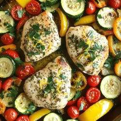 - 4 Hähnchenbrustfilets, ohne Knochen und Haut - 2 große Zucchini, in Scheiben geschnitten - 1 Paprika (jede Farbe), gewürfelt - 1 rote Zwiebel, in Spalten geschnitten - 1 Tasse Cherrytomaten Die Hauptzutaten sind einfach und frisch. Hähnchenbrustfilets sind mager und leicht zu kochen. Zucchini bringt eine schöne Textur und Farbe in das Gericht. Paprika fügt Süße hinzu, während Zwiebel einen tollen Geschmack gibt. Cherrytomaten sorgen für einen saftigen Biss und eine lebendige Note. - 1 Zitrone (abgeriebene Schale und Saft) - 3 Esslöffel Olivenöl - 2 Teelöffel getrockneter Oregano - 1 Teelöffel Knoblauchpulver - 1 Teelöffel Paprika - Salz und Pfeffer nach Geschmack Die Marinade ist der Schlüssel zu diesem Gericht. Die Zitrone gibt Frische und Säure. Olivenöl sorgt für Reichtum und hilft, die Gewürze zu verteilen. Oregano, Knoblauchpulver und Paprika verleihen dem Hähnchen und dem Gemüse einen aromatischen Geschmack. Salz und Pfeffer runden alles ab und heben die Aromen hervor. Heize den Ofen auf 220°C vor. Dies gibt deinem Gericht die richtige Hitze. Lege ein großes Backblech mit Backpapier aus. Das Backpapier verhindert, dass das Hähnchen und das Gemüse ankleben. Nimm eine kleine Schüssel. Vermenge das Olivenöl, die Zitronenschale und den Zitronensaft. Füge dann den getrockneten Oregano, das Knoblauchpulver und die Paprika hinzu. Vergiss nicht, Salz und Pfeffer nach Geschmack hinzuzufügen. Diese Mischung wird deine Marinade. Lege die Hähnchenbrustfilets auf eine Seite des Backblechs. Gieße die Hälfte der Marinade über das Hähnchen. Achte darauf, dass die Filets gleichmäßig bedeckt sind. In einer großen Schüssel vermenge die geschnittenen Zucchini, gewürfelte Paprika, Zwiebelscheiden und die Cherrytomaten. Träufle die restliche Marinade über das Gemüse. Mische alles gut, damit das Gemüse gut gewürzt ist. Verteile das Gemüse auf der anderen Seite des Backblechs in einer einzigen Schicht. Backe das Gericht im vorgeheizten Ofen für 25-30 Minuten. Achte darauf, dass das Hähnchen eine Innentemperatur von 74°C erreicht. Das Gemüse sollte zart und leicht karamellisiert sein. Nach dem Backen nimm das Blech aus dem Ofen. Lasse das Gericht 5 Minuten ruhen. Variationen der Kräuter Die Marinade ist der Schlüssel für Geschmack. Ich liebe es, mit Kräutern zu spielen. Oregano ist klassisch, aber Rosmarin oder Thymian bringen frische Aromen. Frische Kräuter geben mehr Geschmack, aber trockene Kräuter sind auch gut. Zitronensaft vs. Zitronenschale Zitronenschale bringt ein intensives Aroma. Sie gibt eine tolle Frische. Zitronensaft sorgt für die Säure. Ich empfehle, beide zu nutzen. So erhält dein Hähnchen die beste Geschmacksbalance. Auswahl und Vorbereitung des Gemüses Wähle frisches Gemüse. Zucchini, Paprika und Zwiebeln passen gut. Du kannst auch Karotten oder Brokkoli verwenden. Wasche das Gemüse gründlich und schneide es gleichmäßig. Das hilft beim Garen. Optimale Schnitte für gleichmäßiges Garen Schneide das Gemüse in ähnliche Größen. So garen sie gleichmäßig. Zucchini in Scheiben und Paprika in Würfel. Die Zwiebel in Spalten sorgt für einen guten Biss. Achte darauf, dass alles nicht zu klein ist, sonst wird es matschig. {{image_4}} Für das Rezept von Sheet-Pan Lemon Herb Chicken kannst du verschiedene Proteinquellen wählen. Wenn du Hähnchen nicht magst, probiere Pute. Sie hat einen ähnlichen Geschmack und ist leicht zuzubereiten. Eine weitere tolle Option ist Tofu. Dieser pflanzliche Eiweißlieferant nimmt die Marinade gut auf. Schneide den Tofu in Würfel und mariniere ihn wie das Hähnchen. So erhältst du ein leckeres, vegetarisches Gericht. Die Wahl des Gemüses macht das Gericht spannend. Im Frühling sind Spargel und Erbsen frisch. Im Sommer kannst du Auberginen und Paprika benutzen. Im Herbst sind Kürbis und Karotten eine gute Wahl. Im Winter probiere Rosenkohl oder Wurzelgemüse. Kreative Kombinationen bringen neuen Geschmack. Mische zum Beispiel Süßkartoffeln mit Zucchini für eine süßere Note. Oder füge Brokkoli und Blumenkohl für mehr Textur hinzu. Die Möglichkeiten sind endlos und machen das Gericht immer wieder interessant. Nach dem Kochen bleibt oft etwas Hähnchen und Gemüse übrig. Lagern Sie die Reste im Kühlschrank. Sie können sie in einem luftdichten Behälter aufbewahren. So bleiben die Aromen frisch. Wenn Sie die Reste länger aufbewahren möchten, nutzen Sie das Gefrierfach. Legen Sie das Hähnchen und das Gemüse in einen gefrierfesten Beutel. Drücken Sie die Luft heraus, bevor Sie ihn verschließen. Im Kühlschrank halten die Reste etwa drei Tage. Es ist wichtig, sie schnell zu essen, damit sie frisch bleiben. Im Gefrierfach können die Reste bis zu drei Monate halten. Achten Sie darauf, das Datum auf den Behältern zu notieren. So wissen Sie, wann Sie die Reste verwenden sollten. Genießen Sie die leckeren Aromen auch später! Die Zubereitungszeit für das Blech-Pfanne Rezept beträgt insgesamt 40 Minuten. Davon sind 15 Minuten für die Vorbereitung nötig. Während dieser Zeit schneide ich das Gemüse und marinieren das Hähnchen. Die Kochzeit im Ofen ist 25 bis 30 Minuten. Es ist wichtig, den Ofen auf 220°C vorzuheizen, damit das Hähnchen und das Gemüse perfekt garen. Ja, du kannst das Gemüse variieren! Ich empfehle, saisonales Gemüse zu verwenden. Probiere Brokkoli, Karotten oder grüne Bohnen aus. Du kannst auch Kürbis oder Auberginen für mehr Geschmack nehmen. Achte darauf, dass das Gemüse gleichmäßig geschnitten ist. So garen sie alle zur gleichen Zeit. Das macht das Gericht bunt und lecker. Um sicherzustellen, dass das Hähnchen durchgegart ist, benutze ein Fleischthermometer. Die Innentemperatur sollte 74°C erreichen. Stecke das Thermometer in die dickste Stelle des Hähnchens. Wenn es diese Temperatur erreicht, ist das Hähnchen sicher zu essen. Achte darauf, dass der Saft klar und nicht rosa ist. So kannst du sicher sein, dass dein Gericht perfekt gegart ist. In diesem Blogbeitrag haben wir die Zubereitung eines köstlichen Blech-Pfannen-Gerichts behandelt. Wir sprachen über die Hauptzutaten wie Hähnchen und frisches Gemüse sowie die leckere Marinade. Ich gab auch Tipps zur perfekten Zubereitung und Variationen für verschiedene Geschmäcker. Denke daran, beim Kochen Spaß zu haben und kreativ zu sein. Probiere verschiedene Kräuter und Gemüse aus. So wird jedes Gericht einzigartig. Mit den richtigen Tipps kannst du schnell leckere Mahlzeiten zaubern, die die ganze Familie erfreuen.
