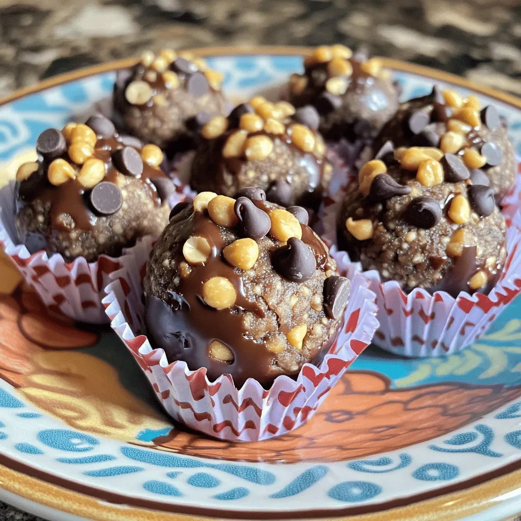 - 1 Tasse Haferflocken (gerollt) - 1/2 Tasse natürliche Erdnussbutter - 1/2 Tasse Schokoladen-Protein-Pulver Diese Hauptzutaten sind der Grund für den tollen Geschmack. Haferflocken geben Struktur. Sie sind auch gesund. Die Erdnussbutter sorgt für einen reichen, nussigen Geschmack. Sie macht die Bällchen cremig und lecker. Das Schokoladen-Protein-Pulver fügt nicht nur Schokolade hinzu, sondern auch Protein. So sind die Bällchen ein super Snack nach dem Training. - 1/4 Tasse Honig oder Ahornsirup - 1/4 Tasse Mini-Schokoladenstückchen - 1 Teelöffel Vanilleextrakt Süßungsmittel sind wichtig für den Geschmack. Honig oder Ahornsirup machen die Bällchen süß und klebrig. Mini-Schokoladenstückchen bringen einen zusätzlichen Schokoladengeschmack. Sie sind eine süße Überraschung in jedem Bissen. Vanilleextrakt rundet das Ganze ab. Er sorgt für ein warmes Aroma. - 1/4 Tasse gemahlene Leinsamen - Eine Prise Salz Gemahlene Leinsamen sind eine gute Option. Sie fügen Ballaststoffe hinzu und sind gesund. Eine Prise Salz verstärkt die Aromen. Es hilft, die Süße auszubalancieren. Diese Zutaten sind nicht notwendig, aber sie machen das Rezept noch besser. Zuerst mische ich die Haferflocken und das Schokoladen-Protein-Pulver in einer großen Schüssel. Achte darauf, dass sie gut vermischt sind. Wenn du magst, füge 1/4 Tasse gemahlene Leinsamen hinzu. Diese sind optional, bieten aber zusätzliche Nährstoffe. In einer separaten Schüssel gebe ich 1/2 Tasse natürliche Erdnussbutter, 1/4 Tasse Honig oder Ahornsirup, 1 Teelöffel Vanilleextrakt und eine Prise Salz. Dann rühre ich alles glatt. Es sollte eine cremige Mischung entstehen. Jetzt kommt der spannende Teil. Ich gieße die Erdnussbutter-Mischung in die Schüssel mit den trockenen Zutaten. Dann vermenge ich alles gründlich mit einem Spatel oder meinen Händen. Achte darauf, dass alles gut integriert ist. Danach füge ich 1/4 Tasse Mini-Schokoladenstückchen hinzu und falte sie vorsichtig unter. Nach dem Mischen decke ich die Schüssel ab und stelle sie für 15-20 Minuten in den Kühlschrank. Dadurch wird die Mischung fester. Dann nehme ich etwa 1 Esslöffel der Mischung und forme ihn zu einer Kugel. Diesen Schritt wiederhole ich, bis die gesamte Mischung aufgebraucht ist. Um die beste Konsistenz für deine Schokoladen-Erdnussbutter Proteinbällchen zu erreichen, kühle die Mischung für 15-20 Minuten im Kühlschrank. Das hilft den Zutaten, besser zusammenzuhalten. Wenn die Mischung zu weich ist, fügen Sie mehr Haferflocken oder Proteinpulver hinzu, um die Textur anzupassen. Für die Formgebung nimm etwa 1 Esslöffel der Mischung. Rolle es mit deinen Händen zu einer Kugel. Wenn die Mischung klebrig ist, befeuchte deine Hände leicht mit Wasser. So bleibt die Mischung nicht an deinen Händen kleben. Einige nützliche Küchenwerkzeuge machen die Zubereitung einfacher. Du benötigst: - Eine große Rührschüssel - Einen Spatel oder Löffel - Ein Backblech oder eine Platte für die Bällchen Für die Aufbewahrung sind luftdichte Behälter ideal. So bleiben die Proteinbällchen frisch und lecker. Du kannst sie auch in den Gefrierschrank legen, um sie länger haltbar zu machen. Die Präsentation macht viel aus. Arrangiere die Proteinbällchen auf einem bunten Teller. Streue einige extra Schokoladenstückchen oder gehackte Erdnüsse darum. Das sieht toll aus und macht Lust auf mehr! Eine weitere schöne Idee ist, die Bällchen in Cupcake-Förmchen zu setzen. Das gibt jedem Bissen einen verspielten Touch. So werden deine Proteinbällchen zum echten Hingucker auf jeder Party oder beim Snack. {{image_4}} Du kannst deine Schokoladen-Erdnussbutter Proteinbällchen ganz leicht anpassen. Füge einfach zusätzliche Zutaten hinzu, um neue Geschmäcker zu entdecken. Hier sind ein paar Ideen: - Nüsse: Walnüsse oder Mandeln geben einen tollen Crunch. Sie fügen auch gesunde Fette hinzu. - Trockenfrüchte: Rosinen oder Cranberries bringen Süße und Frische. Sie machen die Bällchen fruchtig und lecker. - Verschiedene Proteinpulver: Probiere Vanille- oder Erdbeer-Protein-Pulver aus. So erhältst du verschiedene Geschmacksrichtungen. Falls du Allergien hast, gibt es tolle Alternativen: - Erdnussbutter ersetzen: Nutze Mandel- oder Sonnenblumenbutter. Diese sind nussfrei und genauso lecker. - Glutenfreie Optionen: Achte darauf, glutenfreie Haferflocken zu verwenden. So sind die Bällchen für alle sicher. Für eine vegane Version der Proteinbällchen kannst du diese Tipps beachten: - Verwendung von pflanzlichen Süßungsmitteln: Ersetze Honig durch Agavensirup oder Kokosblütenzucker. Beides ist vegan und hat einen tollen Geschmack. - Alternative Bindemittel: Nutze statt Leinsamen Chiasamen. Sie haben ähnliche Eigenschaften und sind ebenfalls eine gute Wahl. Um die Schokoladen-Erdnussbutter Proteinbällchen frisch zu halten, lagere sie im Kühlschrank. Die Bällchen bleiben bis zu einer Woche haltbar. Achte darauf, sie in einem luftdichten Behälter zu verstauen. So vermeidest du, dass sie austrocknen oder Gerüche aufnehmen. Möchtest du die Proteinbällchen länger aufbewahren? Dann friere sie einfach ein! Forme die Bällchen und lege sie auf ein Backblech. Stelle das Blech ins Gefrierfach, bis die Bällchen fest sind. Danach packe sie in einen luftdichten Behälter oder einen Gefrierbeutel. So kannst du sie bis zu drei Monate lagern. Zum Auftauen lege die Bällchen einfach für ein paar Stunden in den Kühlschrank. Hast du noch Bällchen übrig? Du kannst sie als schnellen Snack genießen oder in andere Rezepte einbauen. Zerbrich sie über Joghurt für einen leckeren Crunch oder mische sie in deinen Frühstücksbrei. Sie sind auch toll in Smoothies. Füge einfach ein paar Stücke hinzu, um den Geschmack zu verbessern und die Nährstoffe zu steigern. Die Proteinbällchen halten sich im Kühlschrank bis zu einer Woche. Lagern Sie sie in einem luftdichten Behälter. So bleiben sie frisch und lecker. Wenn Sie sie länger aufbewahren möchten, frieren Sie sie einfach ein. Das Einfrieren macht sie haltbar für mehrere Monate. Ja, Sie können das Rezept ganz einfach anpassen. Fügen Sie Nüsse oder Trockenfrüchte hinzu, um mehr Textur zu bekommen. Sie können auch verschiedene Proteinpulver wählen. Wenn Sie keinen Honig mögen, probieren Sie Agavendicksaft oder einen anderen Süßstoff. Die Möglichkeiten sind endlos! Ja, diese Proteinbällchen sind sehr kinderfreundlich. Sie enthalten gesunde Zutaten wie Hafer und Erdnussbutter. Diese Nährstoffe unterstützen das Wachstum. Achten Sie darauf, keine Allergene wie Erdnüsse zu verwenden, wenn Ihr Kind empfindlich ist. Generell sind sie ein sicherer und leckerer Snack für die Kleinen. Die Proteinbällchen sind einfach zu machen und perfekt für einen gesunden Snack. Wir haben die Hauptzutaten wie Haferflocken und Erdnussbutter behandelt. Auch die Zubereitung und Aufbewahrung waren wichtig. Vergessen Sie nicht, mit verschiedenen Zutaten zu experimentieren! Sie können die Bällchen variieren und an Ihre Vorlieben anpassen. Lagern Sie sie richtig, um ihre Frische zu bewahren. Genießen Sie die Proteinbällchen als leckeren und nahrhaften Snack für jederzeit.