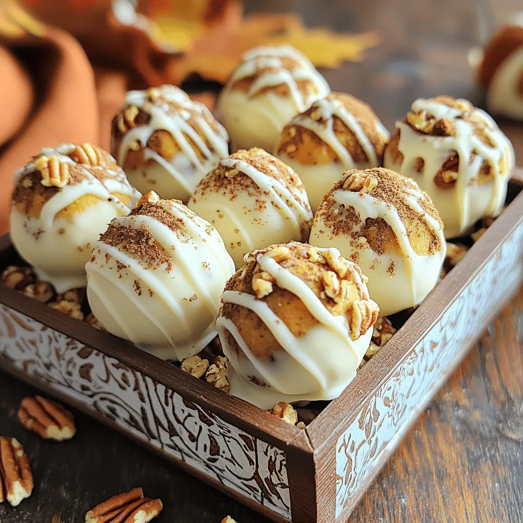 Für die Kürbis-Käsekuchen-Trüffel brauchst du: - 240 g Frischkäse, weich - 240 g Kürbispüree - 60 g Puderzucker - 1 Teelöffel Vanilleextrakt - 1/2 Teelöffel Kürbiskuchengewürz - 100 g Graham-Cracker-Brösel Diese Zutaten geben der Trüffel ihren reichen Geschmack. Der Frischkäse macht sie cremig. Das Kürbispüree sorgt für die schöne Farbe und den charakteristischen Geschmack. Puderzucker gibt die nötige Süße. Vanille und Gewürz bringen die Aromen zusammen. Für die Garnierung benötigst du: - 170 g weiße Schokoladenstückchen - 2 Esslöffel Kokosöl - Gehackte Pekannüsse oder Walnüsse (zum Wälzen) Die weiße Schokolade bringt eine süße und glatte Schicht. Kokosöl hilft, die Schokolade gut zu schmelzen und zu glänzen. Die Nüsse fügen einen knackigen Biss hinzu und machen die Trüffel optisch ansprechend. Um das Beste aus deinen Trüffeln herauszuholen, benutze frische Zutaten. Suche nach: - Bio-Kürbispüree, um den besten Geschmack zu erzielen. - Hochwertige weiße Schokolade, die einen cremigen Schmelz hat. - Frischkäse aus der Kühlung für die beste Konsistenz. Hochwertige Zutaten machen einen großen Unterschied. Sie bringen den Geschmack und die Textur in deinen Trüffeln hervor. Um die Käsekuchenmasse zu machen, nimm eine große Rührschüssel. Füge 240 g weichen Frischkäse, 240 g Kürbispüree, 60 g Puderzucker, 1 Teelöffel Vanilleextrakt und 1/2 Teelöffel Kürbiskuchengewürz hinzu. Rühre alles gut zusammen. Die Masse soll glatt und gleichmäßig sein. Jetzt hebe nach und nach 100 g Graham-Cracker-Brösel unter die Mischung. Sie sollte dick genug sein, um Kugeln zu formen. Decke die Schüssel mit Frischhaltefolie ab und stelle sie für etwa 30 Minuten in den Kühlschrank. Nach dem Kühlen ist die Masse bereit. Nimm etwa 1 Esslöffel der Mischung. Rolle sie mit deinen Händen zu einer Kugel. Lege die Kugeln auf ein mit Backpapier ausgelegtes Blech. Wiederhole diesen Schritt, bis die gesamte Mischung aufgebraucht ist. Dies ergibt etwa 24 Trüffel. Achte darauf, dass sie gleichmäßig geformt sind. Jetzt kommt der spaßige Teil! Nimm eine mikrowellengeeignete Schüssel. Füge 170 g weiße Schokoladenstückchen und 2 Esslöffel Kokosöl hinzu. Schmelze die Mischung in 30-Sekunden-Intervallen. Rühre gut um, um ein Anbrennen zu verhindern. Wenn die Schokolade glatt ist, tauche jede Trüffel hinein. Lass die überschüssige Schokolade abtropfen. Wälze die Trüffel dann in gehackten Pekannüssen oder Walnüssen. Lege die beschichteten Trüffel wieder auf das Blech. Lass die Schokolade fest werden. Um den Prozess zu beschleunigen, kannst du die Trüffel für etwa 15 Minuten in den Kühlschrank stellen. Um die perfekte Konsistenz für deine Trüffel zu erreichen, beginne mit weichem Frischkäse. Achte darauf, dass das Kürbispüree frisch ist. Vermenge alles gut, bis keine Klumpen mehr sichtbar sind. Die Graham-Cracker-Brösel helfen, die Masse zu verdicken. Wenn die Mischung zu weich ist, füge mehr Brösel hinzu. Kühle die Mischung mindestens 30 Minuten im Kühlschrank. So lässt sie sich leichter formen. Um Klumpen in der Schokolade zu vermeiden, schmelze die weißen Schokoladenstückchen langsam. Nutze die Mikrowelle in 30-Sekunden-Intervallen. Rühre die Schokolade gut um, bevor du sie wieder erhitzt. Wenn die Schokolade zu dick wird, füge etwas Kokosöl hinzu. So bleibt die Schokolade glatt und flüssig. Das verhindert Klumpen beim Eintauchen der Trüffel. Die Präsentation macht viel aus. Lege die Trüffel schön auf eine Platte. Verwende eine dekorative Box für einen besonderen Anlass. Du kannst einen Schokoladenguss über die Trüffel träufeln, um sie noch ansprechender zu machen. Ein Hauch von Kürbiskuchengewürz oben drauf sorgt für einen festlichen Look. So werden deine Trüffel zum Star auf jeder Feier. {{image_4}} Wenn du die weißen Schokoladenstückchen nicht magst, probiere dunkle Schokolade. Dunkle Schokolade hat einen reichen Geschmack und passt gut zu Kürbis. Du kannst auch Zartbitterschokolade verwenden. Diese Variante gibt den Trüffeln einen intensiveren Geschmack. Ein weiterer Spaß wäre, Karamellstückchen zu nutzen. Diese fügen eine süße Note hinzu. Die Nüsse in diesem Rezept machen die Trüffel besonders. Du kannst Pekannüsse oder Walnüsse verwenden. Beide geben einen schönen Crunch. Wenn du es knackiger magst, versuche Mandeln oder Haselnüsse. Sie sorgen für eine andere Textur und einen neuen Geschmack. Du kannst die Nüsse auch leicht rösten. So entfalten sie mehr Aroma. Für eine vegane Variante, ersetze den Frischkäse durch eine pflanzliche Creme. Kokoscreme ist eine gute Wahl. Verwende auch vegane Schokolade. So kannst du die Trüffel genießen, ohne tierische Produkte. Um die Trüffel glutenfrei zu machen, nimm glutenfreie Graham-Cracker. Diese sind in vielen Geschäften erhältlich. So bleibt der Genuss für alle erhalten. Du kannst die Kürbis-Käsekuchen-Trüffel einfach lagern. Bewahre sie in einem luftdichten Behälter auf. Stelle sicher, dass die Trüffel nicht zu eng gepackt sind. So bleiben sie frisch und behalten ihre Form. Du kannst sie auch in Schichten mit Backpapier trennen. Im Kühlschrank bleiben die Trüffel bis zu einer Woche frisch. Wenn du sie länger aufbewahren möchtest, lege sie in den Gefrierschrank. Dort halten sie bis zu drei Monate. Achte darauf, sie gut einzupacken, damit sie nicht austrocknen. Vor dem Servieren kannst du die gefrorenen Trüffel einfach in den Kühlschrank legen. Lass sie dort etwa eine Stunde auftauen. Wenn du möchtest, kannst du sie auch kurz in der Mikrowelle erwärmen. Das macht sie wieder weich und lecker. Die Trüffel halten sich gut im Kühlschrank. Du kannst sie für bis zu zwei Wochen lagern. Stelle sicher, dass du sie in einem luftdichten Behälter aufbewahrst. So bleiben sie frisch und lecker. Ja, das ist eine tolle Idee! Du kannst die Trüffel bis zu drei Tage im Voraus machen. Bereite sie einfach vor und stelle sie in den Kühlschrank. So sparst du Zeit, wenn Gäste kommen oder du sie verschenken willst. Die meisten Zutaten findest du in jedem Supermarkt. Für spezielle Dinge wie Kürbiskuchengewürz oder Graham-Cracker-Brösel, schau in der Backabteilung nach. Online-Shops bieten auch viele dieser Zutaten an. Das ist schnell und bequem. Wir haben die wichtigsten Schritte für Kürbis-Käsekuchen-Trüffel durchgegangen. Von den Zutaten bis hin zu Lagerung und Variationen haben wir alles abgedeckt. Denke daran, hochwertige Zutaten für besten Geschmack zu verwenden. Sei kreativ mit der Form der Trüffel und achte auf die Konsistenz. Mit diesen Tipps hast du das perfekte Dessert. Experimentiere und finde deinen eigenen Stil. So schmecken die Trüffel immer frisch und lecker. Viel Spaß beim Ausprobieren und Genießen!