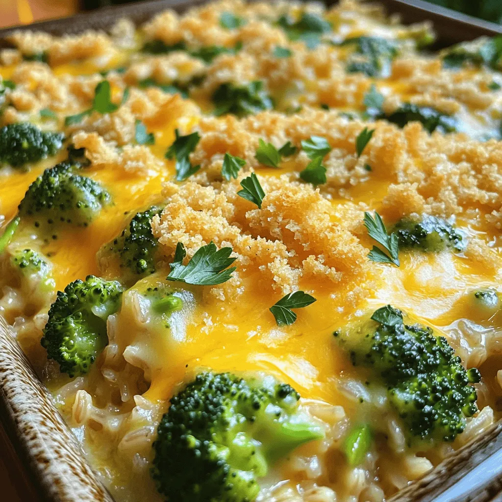 Für einen köstlichen Käse-Brokkoli-Reis-Auflauf brauchen Sie die folgenden Hauptzutaten: - 2 Tassen gekochter Vollkornreis - 2 Tassen Brokkoliröschen (frisch oder gefroren) - 1 Tasse geriebener Cheddar-Käse - 1 Tasse Sahne von Champignon-Suppe - 1/2 Tasse Milch - 1/2 Tasse geriebener Parmesan-Käse - 1 Tasse gewürfelte Zwiebel - 2 Knoblauchzehen, gehackt - 1 Teelöffel Knoblauchpulver - 1 Teelöffel Zwiebelpulver - Salz und Pfeffer nach Geschmack - 1/2 Tasse Semmelbrösel (optional) - 2 Esslöffel Olivenöl Diese Zutaten sorgen für einen reichhaltigen und cremigen Geschmack. Der Vollkornreis bringt Ballaststoffe, während der Brokkoli Vitamine liefert. Sie können den Auflauf nach Ihrem Geschmack anpassen. Hier sind einige optionale Zutaten: - Fügen Sie gekochtes Hühnchen oder Schinken hinzu, um zusätzlichen Proteingehalt zu bekommen. - Verwenden Sie verschiedene Käsesorten wie Gouda oder Mozzarella für neuen Geschmack. - Ersetzen Sie die Sahnesuppe durch eine selbstgemachte Béchamelsauce für mehr Frische. - Experimentieren Sie mit verschiedenen Gewürzen wie Paprika oder italienischen Kräutern. Diese Optionen helfen Ihnen, das Gericht zu variieren und Ihren Vorlieben anzupassen. Der Käse-Brokkoli-Reis-Auflauf bietet viele Nährstoffe. Hier sind einige wichtige Infos: - Kalorien: Ca. 400 pro Portion (je nach Zutaten) - Protein: Hoher Proteingehalt durch Käse und Reis - Ballaststoffe: Vollkornreis und Brokkoli liefern wichtige Ballaststoffe - Vitaminen: Brokkoli ist reich an Vitamin C und K Dieser Auflauf ist nicht nur lecker, sondern auch nahrhaft. Er eignet sich perfekt für ein Familienessen oder als Beilage zu anderen Gerichten. Die Vorbereitungszeit für diesen Auflauf beträgt nur 15 Minuten. Beginne damit, deinen Ofen auf 175°C vorzuheizen. Während der Ofen aufheizt, kannst du die Zutaten bereitstellen. Du brauchst: - 2 Tassen gekochter Vollkornreis - 2 Tassen Brokkoliröschen (frisch oder gefroren) - 1 Tasse geriebener Cheddar-Käse - 1 Tasse Sahne von Champignon-Suppe - 1/2 Tasse Milch - 1/2 Tasse geriebener Parmesan-Käse - 1 Tasse gewürfelte Zwiebel - 2 Knoblauchzehen, minced - 1 Teelöffel Knoblauchpulver - 1 Teelöffel Zwiebelpulver - Salz und Pfeffer nach Geschmack - 1/2 Tasse Semmelbrösel (optional) - 2 Esslöffel Olivenöl Sorge dafür, dass alles gut vorbereitet ist. Das macht die Zubereitung leichter und schneller. Erhitze das Olivenöl in einer großen Pfanne bei mittlerer Hitze. Füge die gewürfelte Zwiebel und den Knoblauch hinzu. Brate sie an, bis die Zwiebeln leicht durchscheinend sind. Das dauert etwa 3 bis 4 Minuten. In einer großen Schüssel mische den gekochten Reis, Brokkoli, Cheddar-Käse, Sahnesuppe, Milch, Parmesan, Knoblauchpulver, Zwiebelpulver, Salz und Pfeffer. Rühre alles gut um, bis es gut vermischt ist. Sobald die Zwiebeln und der Knoblauch fertig sind, füge sie der Mischung hinzu. Vermenge alles gründlich. Gib die Mischung in eine gefettete Auflaufform, etwa 23x33 cm. Verteile die Mischung gleichmäßig. Wenn du möchtest, streue die Semmelbrösel über die Oberseite. So bekommst du eine knusprige Kruste. Decke die Auflaufform mit Aluminiumfolie ab und backe sie 25 Minuten lang. Danach entferne die Folie und backe sie weitere 10 bis 15 Minuten. Achte darauf, dass die Oberseite goldbraun und blubbernd ist. Lass den Auflauf einige Minuten abkühlen, bevor du ihn servierst. Garniere ihn mit frischer Petersilie oder Schnittlauch für einen schönen Farbklecks! Um den Käse-Brokkoli-Reis-Auflauf perfekt zu machen, achten Sie auf die Zutaten. Verwenden Sie frischen Brokkoli, wenn möglich. Das bringt mehr Geschmack. Achten Sie darauf, den Reis gut zu kochen. Er sollte weich, aber nicht matschig sein. Rühren Sie die Mischung gut um. So verbinden sich die Aromen besser. Wenn Sie einen knusprigen Belag mögen, verwenden Sie Semmelbrösel. Diese geben zusätzliche Textur. Ein häufiger Fehler ist, den Auflauf zu lange zu backen. Das kann zu trockenem Essen führen. Ein weiterer Fehler ist, die Gewürze zu vernachlässigen. Salz und Pfeffer sind wichtig, um den Geschmack zu heben. Messen Sie auch die Sahnesuppe genau. Zu viel kann den Auflauf wässrig machen. Achten Sie darauf, die Zwiebeln und den Knoblauch richtig anzubraten. Sie sollten goldbraun und duftend sein, bevor Sie sie zur Mischung geben. Für diesen Auflauf brauchen Sie einige wichtige Utensilien: - Eine große Pfanne - Eine große Rührschüssel - Eine gefettete Auflaufform (etwa 23x33 cm) - Aluminiumfolie für das Backen Diese Werkzeuge helfen Ihnen, den besten Käse-Brokkoli-Reis-Auflauf zuzubereiten. {{image_4}} Wenn du eine vegetarische oder vegane Option suchst, kann ich dir helfen. Du kannst den Käse einfach weglassen oder durch pflanzliche Alternativen ersetzen. Cashew-Käse ist eine tolle Wahl. Er hat einen cremigen Geschmack und passt gut zu diesem Gericht. Außerdem kannst du die Sahnesuppe durch eine vegane Creme-Suppe ersetzen. Diese Optionen machen den Auflauf genauso lecker und gesund. Um den Geschmack zu verbessern, füge weitere Zutaten hinzu. Zum Beispiel kannst du geröstete Paprika oder frische Spinatblätter verwenden. Diese Zutaten bringen Farbe und neue Aromen. Ein bisschen Zitronensaft kann auch helfen, den Geschmack aufzupeppen. Wenn du es schärfer magst, probiere einen Hauch von Cayennepfeffer oder Chili. So wird dein Auflauf noch interessanter. Für glutenfreie Varianten benutze einfach glutenfreien Reis oder Quinoa. Diese Optionen sind gesund und lecker. Du kannst auch Blumenkohlreis verwenden, um Kohlenhydrate zu reduzieren. Es gibt viele Möglichkeiten, diesen Auflauf an deine Diät anzupassen. Denke daran, die Sahnesuppe durch eine glutenfreie Version zu ersetzen. So bleibt der Auflauf für jeden geeignet. Um den Käse-Brokkoli-Reis-Auflauf frisch zu halten, lassen Sie ihn zuerst abkühlen. Danach decken Sie ihn mit Frischhaltefolie oder Aluminiumfolie ab. Alternativ können Sie auch einen luftdichten Behälter verwenden. So bleibt der Auflauf für spätere Mahlzeiten bereit. Sie können diesen Auflauf auch einfrieren. Teilen Sie ihn in Portionen auf, um das Auftauen zu erleichtern. Wickeln Sie jede Portion gut ein oder legen Sie sie in einen gefriergeeigneten Behälter. Um den Auflauf aufzutauen, lassen Sie ihn über Nacht im Kühlschrank. Dann können Sie ihn im Ofen aufwärmen, bis er durchgehend heiß ist. Im Kühlschrank hält sich der Käse-Brokkoli-Reis-Auflauf etwa 3 bis 5 Tage. Achten Sie darauf, dass er gut verpackt ist, damit er nicht austrocknet. Vor dem Servieren können Sie ihn kurz im Ofen oder in der Mikrowelle aufwärmen. So bleibt der Käse schön schmelzend. Die Zubereitung des Käse-Brokkoli-Reis-Auflaufs dauert insgesamt etwa 50 Minuten. Davon sind 15 Minuten für die Vorbereitung nötig. Das Kochen im Ofen benötigt weitere 35 Minuten. Sie können die Schritte einfach befolgen, um schnell ein leckeres Gericht zu zaubern. Ja, Sie können frischen Brokkoli verwenden! Frischer Brokkoli gibt einen tollen Geschmack und eine knackige Textur. Schneiden Sie die Röschen in kleine Stücke. Das sorgt dafür, dass sie gleichmäßig garen. Achten Sie darauf, die Kochzeit vielleicht ein wenig anzupassen, da frischer Brokkoli etwas länger braucht. Um den Auflauf im Voraus zuzubereiten, können Sie alle Zutaten wie gewohnt mischen. Geben Sie die Mischung in eine gefettete Auflaufform. Decken Sie die Form gut ab und stellen Sie sie in den Kühlschrank. Sie können den Auflauf bis zu 24 Stunden vorher vorbereiten. Wenn Sie ihn backen möchten, heizen Sie den Ofen vor und backen Sie ihn wie angegeben, aber planen Sie eventuell ein paar zusätzliche Minuten ein. Der Käse-Brokkoli-Reis-Auflauf ist einfach und lecker. Wir haben die Hauptzutaten, Zubereitung und nützliche Tipps besprochen. Verschiedene Varianten bieten viel Spielraum für Kreativität. Achten Sie beim Kochen auf häufige Fehler, um beste Ergebnisse zu erzielen. Lagern Sie Reste richtig, um ihre Frische zu bewahren. Nutzen Sie die FAQs, um offene Fragen zu klären. Experimentieren Sie mit neuen Ideen und genießen Sie den Auflauf in vollen Zügen. Kochen macht Spaß und bringt Freude!