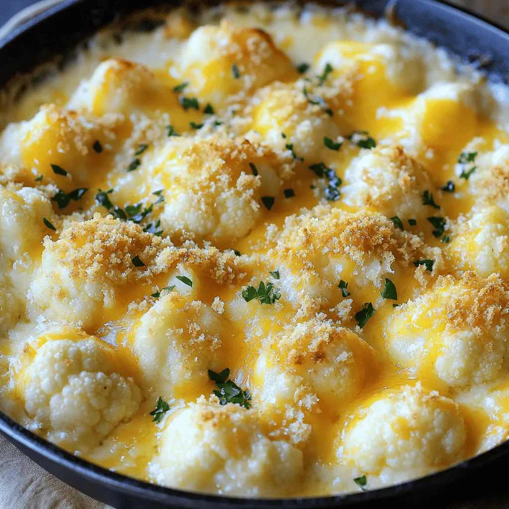 Für einen leckeren Käse Blumenkohl Auflauf brauchst du folgende Hauptzutaten: - 1 großer Kopf Blumenkohl, in Röschen zerteilt - 1 Tasse scharfer Cheddar-Käse, gerieben - 1 Tasse Gruyère-Käse, gerieben - 2 Esslöffel Butter - 2 Esslöffel Weizenmehl - 2 Tassen Milch Diese Zutaten bringen den Blumenkohl schön zur Geltung. Der Käse macht ihn cremig und lecker. Die Gewürze machen den Auflauf besonders schmackhaft. Hier sind die nötigen Gewürze: - 1 Teelöffel Knoblauchpulver - 1 Teelöffel Zwiebelpulver - ½ Teelöffel Paprika - Salz und Pfeffer nach Geschmack Diese Gewürze fügen dem Gericht Tiefe und Geschmack hinzu. Sie sind einfach zu finden und machen einen großen Unterschied. Um den Auflauf schön zu präsentieren, kannst du Folgendes verwenden: - ¼ Tasse Semmelbrösel (für die Oberseite) - Frische Petersilie, gehackt (zum Garnieren) Die Semmelbrösel geben einen tollen Crunch. Die Petersilie sorgt für einen frischen Farbklecks. So wird der Käse Blumenkohl Auflauf noch ansprechender. Zuerst musst du den Blumenkohl in Röschen schneiden. Dann bringst du einen großen Topf mit gesalzenem Wasser zum Kochen. Füge die Röschen in das Wasser und blanchiere sie etwa 5 Minuten. Der Blumenkohl sollte leicht zart sein, aber nicht matschig. Nach dem Blanchieren gießt du das Wasser ab und stellst die Röschen beiseite. Jetzt geht es an die Käsesauce. Nimm eine große Pfanne und schmelze die Butter bei mittlerer Hitze. Rühre das Weizenmehl ein und röste es 1-2 Minuten lang leicht goldbraun. Jetzt fügst du nach und nach die Milch hinzu. Rühre gut, damit keine Klumpen entstehen. Lass die Sauce 5 Minuten köcheln, bis sie dick wird. Dann gib das Knoblauchpulver, Zwiebelpulver, Paprika, Salz und Pfeffer dazu. Rühre dann die Hälfte des Cheddars und Gruyères ein, bis sie schmelzen. Jetzt ist es Zeit, Blumenkohl und Sauce zu verbinden. Gib den blanchierten Blumenkohl in die Käsesauce. Rühre vorsichtig, damit alle Röschen gut überzogen sind. Achte darauf, den Blumenkohl nicht zu zerdrücken. Wenn du keine ofenfeste Pfanne hast, gib die Mischung in eine gefettete Auflaufform. Streue den restlichen Käse und die Semmelbrösel oben drauf. Jetzt stellst du die Pfanne in den vorgeheizten Ofen bei 190°C. Backe die Mischung etwa 25 Minuten lang, bis sie goldbraun und sprudelnd ist. Nach dem Backen nimm die Pfanne heraus und lass sie kurz abkühlen. Garniere mit frischer, gehackter Petersilie. Serviere direkt aus der Pfanne für einen rustikalen Look! Um die Käsesauce perfekt zu machen, nutzen Sie frischen Käse. Reiben Sie ihn selbst, um die besten Aromen zu erhalten. Beginnen Sie mit der Butter und dem Mehl. Rösten Sie das Mehl leicht, damit die Sauce einen nussigen Geschmack bekommt. Rühren Sie die Milch langsam ein, um Klumpen zu vermeiden. Fügen Sie die Gewürze hinzu, während die Sauce köchelt. Das sorgt für eine geschmackvolle Basis. Mischen Sie den Käse erst am Ende ein. So bleibt die Sauce schön cremig. Um ein Anbrennen der Käsesauce zu verhindern, verwenden Sie eine große Pfanne mit dickem Boden. Halten Sie die Hitze mittelhoch, damit die Sauce gleichmäßig erhitzt wird. Rühren Sie ständig, besonders am Boden der Pfanne. Wenn Sie bemerken, dass die Sauce zu dick wird, fügen Sie etwas mehr Milch hinzu. So bleibt sie flüssig und lecker. Servieren Sie den Auflauf direkt aus der Pfanne. Das sieht rustikal und einladend aus. Streuen Sie frische, gehackte Petersilie darüber, um Farbe und Frische hinzuzufügen. Ein Spritzer Olivenöl vor dem Servieren sorgt für extra Geschmack. Sie können auch die Semmelbrösel leicht anrösten, um einen knusprigen Belag zu erhalten. Genießen Sie den Käse Blumenkohl Auflauf warm, damit der Käse schön zieht. {{image_4}} Sie können viele Gemüsesorten zu Ihrem Käse Blumenkohl Auflauf hinzufügen. Brokkoli passt gut. Karotten geben Farbe und Süße. Spinat bringt eine frische Note. Zucchini sorgt für eine schöne Textur. Fügen Sie einfach das Gemüse in die Käsesauce. Achten Sie darauf, dass es nicht zu viel Wasser abgibt. So bleibt Ihr Auflauf schön cremig und lecker. Der Käse macht diesen Auflauf besonders schmackhaft. Experimentieren Sie mit verschiedenen Käsesorten. Mozzarella sorgt für viel Schmelz. Parmesan bringt einen tollen Geschmack. Feta kann einen salzigen Kick geben. Probieren Sie auch einen würzigen Käse wie Pepper Jack. Mischen Sie die Käse nach Ihrem Geschmack. So wird jedes Mal ein neues Geschmackserlebnis. Möchten Sie eine gesündere Variante? Nutzen Sie Blumenkohlpüree statt der Käsesauce. Fügen Sie Nussmilch für eine cremige Textur hinzu. Verwenden Sie weniger Käse oder fettreduzierte Sorten. Auch pflanzliche Käsesorten sind eine gute Wahl. Sie können Quinoa oder Linsen als Basis verwenden. Diese gesunden Alternativen geben Ihrem Auflauf einen neuen Twist. Du kannst den Käse Blumenkohl Auflauf bis zu drei Tage im Kühlschrank aufbewahren. Lass ihn zuerst abkühlen. Dann decke die Pfanne oder die Auflaufform mit Frischhaltefolie oder einem Deckel ab. So bleibt der Auflauf frisch und lecker. Wenn du mehr als du brauchst gemacht hast, friere die Reste ein. Teile den Auflauf in Portionen auf. Lege sie in luftdichte Behälter oder Gefrierbeutel. Der Auflauf bleibt im Gefrierfach bis zu drei Monate gut. Achte darauf, das Datum auf die Behälter zu schreiben. Um den Auflauf aufzuwärmen, nimm ihn aus dem Kühlschrank oder Gefrierfach. Wenn er gefroren ist, lass ihn zuerst im Kühlschrank über Nacht auftauen. Erhitze den Auflauf dann im Ofen bei 180°C (350°F). Backe ihn etwa 20 Minuten lang, bis er heiß ist. Du kannst auch die Mikrowelle benutzen, aber der Ofen gibt die beste Textur. Du kannst viele leckere Beilagen zu Käse Blumenkohl Auflauf servieren. Hier sind ein paar tolle Ideen: - Ein frischer grüner Salat mit Vinaigrette. - Knuspriges Brot oder Baguette. - Gebratene Hähnchenbrust für mehr Protein. - Ein einfaches Gemüsegericht, wie gedünstete Karotten oder grüne Bohnen. - Reis oder Quinoa für eine sättigende Ergänzung. Diese Beilagen passen gut zu dem cremigen und herzhaften Geschmack des Auflaufs. Ja, du kannst dieses Rezept im Voraus zubereiten! Bereite den Blumenkohl und die Käsesauce vor. Füge den Blumenkohl in die Sauce und lege die Mischung in die Auflaufform. Du kannst das Ganze bis zu zwei Tage im Kühlschrank aufbewahren. Wenn du bereit bist zu backen, streue den Käse und die Semmelbrösel darüber und backe es wie gewohnt. So sparst du Zeit und kannst das Gericht schnell genießen. Der Käse Blumenkohl Auflauf hält sich gut im Kühlschrank. Du kannst ihn bis zu vier Tage aufbewahren. Stelle sicher, dass du ihn in einem luftdichten Behälter aufbewahrst. Wenn du Reste hast, erwärme sie einfach in der Mikrowelle oder im Ofen. Achte darauf, dass er gleichmäßig warm wird. So bleibt der köstliche Geschmack erhalten. Der Käse Blumenkohl Auflauf bietet eine einfache und köstliche Lösung für jeden Tag. Wir haben die Hauptzutaten, Gewürze und Zubereitungsschritte besprochen. Tipps und Tricks helfen dir, die Käsesauce zu perfektionieren und ansprechende Präsentationen zu schaffen. Mit verschiedenen Variationen kannst du deinen Auflauf nach deinem Geschmack anpassen. Denke daran, die Reste richtig aufzubewahren. Probiere dieses Rezept aus und genieße eine leckere Mahlzeit, die leicht zuzubereiten ist. Du wirst es lieben!