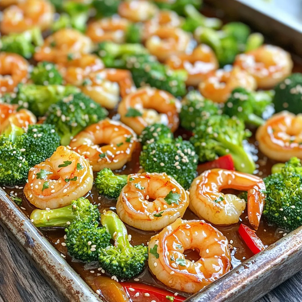 - Garnelen und Gemüse - 450 g große Garnelen, geschält und entdarmt - 2 Tassen Brokkoliröschen - 1 rote Paprika, in Scheiben geschnitten Die Garnelen sind der Star dieses Gerichts. Sie sind zart und nehmen die Aromen gut auf. Brokkoli bringt eine schöne grüne Farbe und viel Nährstoffe mit. Die rote Paprika sorgt für einen süßen Kontrast. - Honig und Sojasauce - 60 ml Honig - 45 ml Sojasauce (oder Tamari für glutenfrei) Honig sorgt für die süße Note und hilft, eine klebrige Glasur zu bilden. Sojasauce bringt Umami und Tiefe ins Gericht. Diese Kombination macht den Geschmack einfach unwiderstehlich. - Gewürze und Öle - 30 ml Olivenöl - 15 ml Sesamöl - 4 Knoblauchzehen, fein gehackt - 1 Teelöffel frischer Ingwer, gerieben - 1/2 Teelöffel zerstoßene rote Pfefferflocken (optional) - Salz und Pfeffer nach Geschmack Olivenöl und Sesamöl geben dem Gericht einen reichen Geschmack. Der Knoblauch bringt eine aromatische Note. Frischer Ingwer fügt einen tollen Kick hinzu. Die roten Pfefferflocken geben eine sanfte Schärfe, wenn du es magst. Heize deinen Ofen auf 200°C vor. Ein heißer Ofen sorgt für ein gutes Garen. Mische in einer Schüssel den gehackten Knoblauch, Honig, Sojasauce, Olivenöl, Sesamöl und Ingwer. Wenn du magst, füge zerstoßene rote Pfefferflocken hinzu. Bewahre 2 Esslöffel der Marinade für später auf. Gib die geschälten Garnelen in die Marinade. Mische alles gut, damit die Garnelen gleichmäßig bedeckt sind. Lass sie etwa 10 Minuten marinieren. So nehmen sie die Aromen besser auf. Verteile die Brokkoliröschen und die geschnittene rote Paprika auf einem Backblech. Träufle etwas Olivenöl darüber. Würze mit Salz und Pfeffer und mische alles gut. Legen die marinierten Garnelen auf das Gemüse. Achte darauf, dass sie in einer einzigen Lage liegen. So garen sie gleichmäßig. Stelle das Backblech in den heißen Ofen. Backe es 12-15 Minuten lang. Die Garnelen sollten rosa und durchgegart sein. Der Brokkoli bleibt zart und knackig. Träufle die aufbewahrte Marinade über das Gericht. Schalte den Ofen auf Grillfunktion und grille es für 2-3 Minuten. So karamellisiert die Glasur und intensiviert den Geschmack. Um die perfekten Garnelen zu erhalten, wähle große, frische Garnelen. Sie sollten rosa und fest sein. Achte darauf, dass sie gut geschält und entdarmt sind. So vermeidest du unangenehme Texturen. Marinieren ist der Schlüssel. Lasse die Garnelen für mindestens 10 Minuten in der Marinade ruhen. So nehmen sie den Honig-Knoblauch-Geschmack auf. Die Marinade ist einfach und lecker. Mische Knoblauch, Honig, Sojasauce, Olivenöl und Sesamöl in einer Schüssel. Der Ingwer gibt extra Geschmack. Du kannst auch rote Pfefferflocken hinzufügen, wenn du etwas Schärfe möchtest. Bewahre etwas Marinade auf, um das Gericht zu glasieren. Das gibt den Garnelen und dem Gemüse einen tollen Glanz. Brokkoli und rote Paprika sind großartig, aber du kannst auch andere Gemüsesorten verwenden. Zucchini, Karotten oder grüne Bohnen passen gut. Achte darauf, das Gemüse gleichmäßig zu schneiden. So garen sie gleichmäßig. Du kannst auch gefrorenes Gemüse verwenden, wenn du keine frischen Zutaten hast. Das Gericht bleibt einfach und lecker! {{image_4}} Sie können Ihre Gemüsewahl für dieses Gericht anpassen. Brokkoli ist toll, aber nicht die einzige Option. Hier sind einige leckere Alternativen: - Zucchini: In Scheiben geschnitten, passt gut zu Garnelen. - Karotten: In dünne Streifen geschnitten, bieten einen süßen Biss. - Paprika: Verschiedene Farben bringen Farbe ins Gericht. - Grüne Bohnen: Knackig und frisch, ideal für mehr Textur. - Blumenkohl: In Röschen, passt gut in die Honig-Knoblauch-Sauce. Die Aromen sind der Schlüssel zu einem großartigen Gericht. Hier sind einige Ideen, um den Geschmack zu variieren: - Limette: Fügen Sie etwas Limettensaft hinzu für frische Säure. - Honig-Senf: Mischen Sie etwas Senf mit dem Honig für einen neuen Twist. - Knoblauch: Verwenden Sie gerösteten Knoblauch für eine tiefere Note. - Soja-Alternativen: Nutzen Sie Tamari für eine glutenfreie Version. - Koriander: Frisch gehackt über das Gericht streuen für zusätzlichen Geschmack. Für glutenfreie Varianten ist es wichtig, die richtigen Zutaten zu wählen. Hier sind einige Tipps: - Sojasauce: Verwenden Sie Tamari, es ist glutenfrei. - Gewürze: Achten Sie auf die Etiketten, um glutenfreie Gewürze zu finden. - Beilagen: Servieren Sie das Gericht mit Quinoa oder Reis für eine glutenfreie Option. - Marinade: Alle Zutaten in der Marinade sollten glutenfrei sein. Diese Variationen helfen Ihnen, das Gericht nach Ihrem Geschmack zu gestalten. Experimentieren Sie ruhig und finden Sie Ihre Lieblingskombinationen! Um die Reste von Honig Knoblauch Garnelen und Brokkoli gut zu lagern, fülle sie in einen luftdichten Behälter. Achte darauf, dass das Gericht vollständig abgekühlt ist, bevor du es verschließt. So bleibt der Geschmack frisch und die Textur bleibt erhalten. Du kannst die Reste bis zu drei Tage im Kühlschrank aufbewahren. Wenn du die Garnelen und den Brokkoli länger aufbewahren möchtest, friere sie ein. Stelle sicher, dass das Gericht gut abgekühlt ist. Teile die Portionen in kleine Behälter oder Gefrierbeutel auf. So kannst du nur das auftauen, was du brauchst. Das Gericht kann bis zu drei Monate im Gefrierfach bleiben. Um die Reste wieder aufzuwärmen, benutze den Ofen oder die Mikrowelle. Wenn du den Ofen wählst, heize ihn auf 180°C vor. Lege das Gericht auf ein Backblech und erwärme es für etwa 10 Minuten. In der Mikrowelle erwärmst du es in kurzen Intervallen von 1-2 Minuten. Rühre das Gericht zwischendurch um, damit es gleichmäßig warm wird. So bleibt der Geschmack frisch und lecker. Du kannst das Blechgericht bis zu drei Tage im Kühlschrank aufbewahren. Stelle sicher, dass du es in einem luftdichten Behälter lagern. Wenn du das Gericht aufwärmst, achte darauf, dass die Garnelen gut durchhitzen. So bleiben sie zart und lecker. Ja, du kannst die Garnelen ganz einfach ersetzen. Probiere Hähnchenbrust oder Tofu für eine vegetarische Variante. Diese Optionen sind ebenfalls gut zum Marinieren. Achte darauf, die Garzeit je nach Zutat anzupassen. Hähnchen benötigt mehr Zeit, während Tofu schneller gar wird. Wenn du keinen Honig verwenden möchtest, gibt es Alternativen. Ahornsirup ist eine gute Wahl. Du kannst auch Agavendicksaft oder braunen Zucker verwenden. Diese Süßungsmittel geben einen ähnlichen Geschmack. Achte darauf, die Menge anzupassen, wenn du einen anderen Süßstoff verwendest. Die Zubereitung von Garnelen mit Gemüse ist einfach und lecker. Wir haben die wichtigsten Zutaten, die Schritt-für-Schritt-Anleitung und nützliche Tipps behandelt. Du kannst verschiedene Gemüse und Gewürze ausprobieren, um den Geschmack anzupassen. Denke auch daran, wie du Reste richtig lagerst. Experimentiere mit den Variationen wie glutenfreien Optionen. Mit diesen Informationen gelingt dir das Gericht sicher. Genieß es und kreiere deine eigenen Variationen!