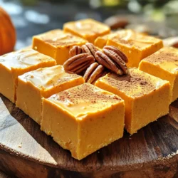 Um die weiße Schokoladen-Kürbis-Fudge zu machen, brauchst du: - 1 Tasse Kürbispüree aus der Dose - 2 Tassen weiße Schokoladenstückchen - 1 Teelöffel Vanilleextrakt - 1/2 Teelöffel gemahlener Zimt - 1/4 Teelöffel gemahlene Muskatnuss - 1/4 Teelöffel gemahlener Ingwer - 1/4 Teelöffel Salz - 1 Dose (400 g) gesüßte Kondensmilch - 1/2 Tasse gehackte Pekannüsse (optional) Wenn du Zutaten kaufst, achte auf die Qualität. Wähle frisches Kürbispüree, wenn möglich. Achte darauf, dass die weißen Schokoladenstückchen von guter Qualität sind. Sie sollten gut schmelzen und einen tollen Geschmack haben. Wähle auch Gewürze, die frisch sind, um den besten Geschmack zu erzielen. Du kannst einige Zutaten leicht ersetzen. Wenn du keinen Kürbis magst, versuche Süßkartoffelpüree. Für die Schokolade kannst du auch Zartbitterschokolade verwenden. Wenn du keine Pekannüsse hast, nimm Walnüsse oder lasse sie ganz weg. Sei kreativ und finde, was dir am besten schmeckt! Um den Fudge leicht herauszunehmen, lege eine quadratische Backform (20x20 cm) mit Backpapier aus. Lass an zwei gegenüberliegenden Seiten etwas Papier überstehen. So kannst du die Fudge später einfach herausziehen. Diese Vorbereitung ist wichtig, um Brüche zu vermeiden. In einem mittleren Topf erhitze die weißen Schokoladenstückchen und die gesüßte Kondensmilch bei niedriger Temperatur. Rühre ständig, bis die Schokolade schmilzt. Die Mischung soll glatt und cremig werden. Das ständige Rühren verhindert das Anbrennen der Schokolade. Nimm den Topf dann vom Herd. Jetzt füge das Kürbispüree, den Vanilleextrakt, Zimt, Muskatnuss, Ingwer und das Salz hinzu. Rühre gut um, bis alles gut vermischt ist. Wenn du willst, hebe die gehackten Pekannüsse unter, um eine knusprige Textur zu erhalten. Gieße die Mischung in die vorbereitete Backform. Verteile sie gleichmäßig mit einem Spatel. Stelle die Backform für mindestens 4 Stunden in den Kühlschrank. Die Fudge muss fest werden. Nach dem Kühlen kannst du die Fudge mit dem überstehenden Backpapier aus der Form heben. Schneide sie in kleine Quadrate. So hast du 16 leckere Stücke. Für die beste Konsistenz achte auf die richtige Temperatur. Schmelze die Schokolade bei niedriger Hitze. So vermeidest du Klumpen. Rühre die Mischung gut, bis sie ganz glatt ist. Das Kürbispüree sollte ebenfalls Raumtemperatur haben. Dies hilft, eine cremige Textur zu erreichen. Ein häufiger Fehler ist, die Schokolade zu lange zu erhitzen. Das kann sie verbrennen. Achte darauf, dass du ständig rührst. Wenn du die Fudge zu früh in den Kühlschrank stellst, wird sie nicht fest. Lass sie mindestens vier Stunden kühlen. Wenn du Nüsse hinzufügst, achte darauf, dass sie gut verteilt sind. So bleibt die Fudge gleichmäßig lecker. Serviere die Fudge auf einer schönen Platte. Eine Prise Zimt oben drauf macht viel aus. Du kannst auch ganze Pekannüsse als Deko verwenden. Das sieht nicht nur gut aus, sondern schmeckt auch toll. Schneide die Fudge in kleine Quadrate. So sind sie leicht zu essen und ideal für Partys oder als Geschenk. {{image_4}} Du kannst deinem weißen Schokoladen-Kürbis-Fudge viele Geschmäcker hinzufügen. Probiere zum Beispiel, etwas Erdnussbutter unterzumischen. Das macht den Fudge cremiger und gibt einen tollen Kontrast. Auch Karamellstückchen sind eine gute Wahl. Sie bringen eine süße Note und sind einfach lecker. Wenn du es schokoladiger magst, füge dunkle Schokoladenstückchen hinzu. Das gibt eine schöne Tiefe im Geschmack. Wenn du eine spezielle Diät einhältst, gibt es tolle Alternativen. Du kannst die gesüßte Kondensmilch durch eine ungesüßte Alternative ersetzen. Das macht den Fudge weniger süß, aber immer noch cremig. Für vegane Fudge kannst du pflanzliche weiße Schokolade verwenden. So bleibt der Genuss vegan und lecker. Wenn du auf Nüsse verzichten möchtest, lass die Pekannüsse einfach weg. Der Fudge schmeckt auch ohne sie gut. Fudge ist nicht nur im Herbst beliebt. Du kannst ihn das ganze Jahr über anpassen. Im Sommer kannst du fruchtige Aromen hinzufügen. Denke an Erdbeeren oder Himbeeren. Im Winter sind Gewürze wie Nelken oder Anis eine wunderbare Ergänzung. Sie geben dem Fudge eine warme Note. Für die Weihnachtszeit probiere Pfefferminz- oder Ingweraromen. So wird dein Fudge immer passend zur Saison und sorgt für Freude! Um die weiße Schokoladen-Kürbis-Fudge frisch zu halten, lege sie in einen luftdichten Behälter. Du kannst sie auch in Frischhaltefolie wickeln. Achte darauf, dass die Fudge nicht mit Luft in Kontakt kommt. So bleibt die Fudge weich und lecker. Im Kühlschrank bleibt die Fudge bis zu zwei Wochen haltbar. Im Gefrierschrank kannst du sie sogar bis zu drei Monate lagern. Wenn du sie einfrierst, schneide die Fudge in Stücke. So kannst du sie leicht entnehmen, wenn du Lust auf einen Snack hast. Falls die Fudge beim Auftauen etwas hart wird, kannst du sie vorsichtig erwärmen. Lege die Fudge für einige Sekunden in die Mikrowelle. Achte darauf, sie nicht zu lange zu erhitzen. So bleibt die Textur schön cremig und du kannst sie wieder genießen. Die Zubereitung dauert nur 15 Minuten. Danach muss der Fudge mindestens 4 Stunden im Kühlschrank fest werden. Plane also insgesamt etwa 4 Stunden und 15 Minuten ein. Es ist einfach und schnell, aber die Wartezeit lohnt sich! Ja, du kannst andere Nüsse nutzen. Walnüsse oder Mandeln sind auch lecker. Wenn du keine Nüsse magst, lass sie einfach weg. Der Fudge bleibt trotzdem köstlich. Die Nüsse geben eine schöne Textur, aber sie sind nicht notwendig. Ja, frischer Kürbis ist möglich! Koche und püriere ihn zuerst. Achte darauf, dass das Püree glatt ist. Es kann den Geschmack leicht verändern, aber das Ergebnis wird trotzdem toll sein. Frischer Kürbis bringt eine schöne, natürliche Süße. Zutaten sind der Schlüssel zu gutem Fudge. Weiße Schokolade, Kürbis und Nüsse bringen tollen Geschmack. Die Schritt-für-Schritt-Anleitung hilft dir, alles richtig zu machen. Mit unseren Tipps vermeidest du Fehler und erreichst die perfekte Konsistenz. Denk an die Variationen, um dein Fudge zu personalisieren. Du kannst es nach Saison oder Diät anpassen. Richtig lagern sichert die Frische. Wenn du die Tipps beachtest, wirst du viel Freude am Fudge haben. Viel Spaß beim Backen!