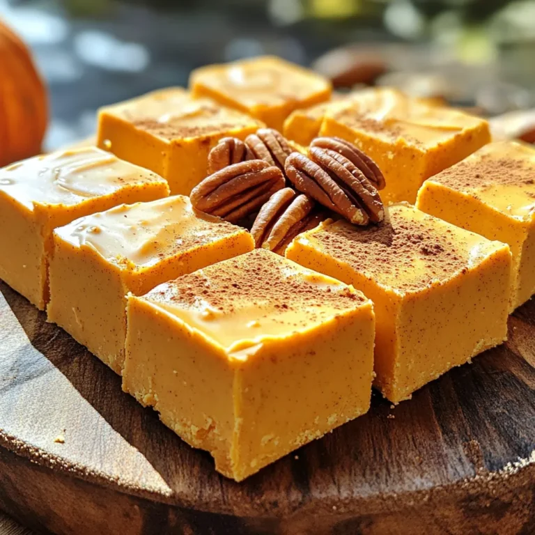 Um die weiße Schokoladen-Kürbis-Fudge zu machen, brauchst du: - 1 Tasse Kürbispüree aus der Dose - 2 Tassen weiße Schokoladenstückchen - 1 Teelöffel Vanilleextrakt - 1/2 Teelöffel gemahlener Zimt - 1/4 Teelöffel gemahlene Muskatnuss - 1/4 Teelöffel gemahlener Ingwer - 1/4 Teelöffel Salz - 1 Dose (400 g) gesüßte Kondensmilch - 1/2 Tasse gehackte Pekannüsse (optional) Wenn du Zutaten kaufst, achte auf die Qualität. Wähle frisches Kürbispüree, wenn möglich. Achte darauf, dass die weißen Schokoladenstückchen von guter Qualität sind. Sie sollten gut schmelzen und einen tollen Geschmack haben. Wähle auch Gewürze, die frisch sind, um den besten Geschmack zu erzielen. Du kannst einige Zutaten leicht ersetzen. Wenn du keinen Kürbis magst, versuche Süßkartoffelpüree. Für die Schokolade kannst du auch Zartbitterschokolade verwenden. Wenn du keine Pekannüsse hast, nimm Walnüsse oder lasse sie ganz weg. Sei kreativ und finde, was dir am besten schmeckt! Um den Fudge leicht herauszunehmen, lege eine quadratische Backform (20x20 cm) mit Backpapier aus. Lass an zwei gegenüberliegenden Seiten etwas Papier überstehen. So kannst du die Fudge später einfach herausziehen. Diese Vorbereitung ist wichtig, um Brüche zu vermeiden. In einem mittleren Topf erhitze die weißen Schokoladenstückchen und die gesüßte Kondensmilch bei niedriger Temperatur. Rühre ständig, bis die Schokolade schmilzt. Die Mischung soll glatt und cremig werden. Das ständige Rühren verhindert das Anbrennen der Schokolade. Nimm den Topf dann vom Herd. Jetzt füge das Kürbispüree, den Vanilleextrakt, Zimt, Muskatnuss, Ingwer und das Salz hinzu. Rühre gut um, bis alles gut vermischt ist. Wenn du willst, hebe die gehackten Pekannüsse unter, um eine knusprige Textur zu erhalten. Gieße die Mischung in die vorbereitete Backform. Verteile sie gleichmäßig mit einem Spatel. Stelle die Backform für mindestens 4 Stunden in den Kühlschrank. Die Fudge muss fest werden. Nach dem Kühlen kannst du die Fudge mit dem überstehenden Backpapier aus der Form heben. Schneide sie in kleine Quadrate. So hast du 16 leckere Stücke. Für die beste Konsistenz achte auf die richtige Temperatur. Schmelze die Schokolade bei niedriger Hitze. So vermeidest du Klumpen. Rühre die Mischung gut, bis sie ganz glatt ist. Das Kürbispüree sollte ebenfalls Raumtemperatur haben. Dies hilft, eine cremige Textur zu erreichen. Ein häufiger Fehler ist, die Schokolade zu lange zu erhitzen. Das kann sie verbrennen. Achte darauf, dass du ständig rührst. Wenn du die Fudge zu früh in den Kühlschrank stellst, wird sie nicht fest. Lass sie mindestens vier Stunden kühlen. Wenn du Nüsse hinzufügst, achte darauf, dass sie gut verteilt sind. So bleibt die Fudge gleichmäßig lecker. Serviere die Fudge auf einer schönen Platte. Eine Prise Zimt oben drauf macht viel aus. Du kannst auch ganze Pekannüsse als Deko verwenden. Das sieht nicht nur gut aus, sondern schmeckt auch toll. Schneide die Fudge in kleine Quadrate. So sind sie leicht zu essen und ideal für Partys oder als Geschenk. {{image_4}} Du kannst deinem weißen Schokoladen-Kürbis-Fudge viele Geschmäcker hinzufügen. Probiere zum Beispiel, etwas Erdnussbutter unterzumischen. Das macht den Fudge cremiger und gibt einen tollen Kontrast. Auch Karamellstückchen sind eine gute Wahl. Sie bringen eine süße Note und sind einfach lecker. Wenn du es schokoladiger magst, füge dunkle Schokoladenstückchen hinzu. Das gibt eine schöne Tiefe im Geschmack. Wenn du eine spezielle Diät einhältst, gibt es tolle Alternativen. Du kannst die gesüßte Kondensmilch durch eine ungesüßte Alternative ersetzen. Das macht den Fudge weniger süß, aber immer noch cremig. Für vegane Fudge kannst du pflanzliche weiße Schokolade verwenden. So bleibt der Genuss vegan und lecker. Wenn du auf Nüsse verzichten möchtest, lass die Pekannüsse einfach weg. Der Fudge schmeckt auch ohne sie gut. Fudge ist nicht nur im Herbst beliebt. Du kannst ihn das ganze Jahr über anpassen. Im Sommer kannst du fruchtige Aromen hinzufügen. Denke an Erdbeeren oder Himbeeren. Im Winter sind Gewürze wie Nelken oder Anis eine wunderbare Ergänzung. Sie geben dem Fudge eine warme Note. Für die Weihnachtszeit probiere Pfefferminz- oder Ingweraromen. So wird dein Fudge immer passend zur Saison und sorgt für Freude! Um die weiße Schokoladen-Kürbis-Fudge frisch zu halten, lege sie in einen luftdichten Behälter. Du kannst sie auch in Frischhaltefolie wickeln. Achte darauf, dass die Fudge nicht mit Luft in Kontakt kommt. So bleibt die Fudge weich und lecker. Im Kühlschrank bleibt die Fudge bis zu zwei Wochen haltbar. Im Gefrierschrank kannst du sie sogar bis zu drei Monate lagern. Wenn du sie einfrierst, schneide die Fudge in Stücke. So kannst du sie leicht entnehmen, wenn du Lust auf einen Snack hast. Falls die Fudge beim Auftauen etwas hart wird, kannst du sie vorsichtig erwärmen. Lege die Fudge für einige Sekunden in die Mikrowelle. Achte darauf, sie nicht zu lange zu erhitzen. So bleibt die Textur schön cremig und du kannst sie wieder genießen. Die Zubereitung dauert nur 15 Minuten. Danach muss der Fudge mindestens 4 Stunden im Kühlschrank fest werden. Plane also insgesamt etwa 4 Stunden und 15 Minuten ein. Es ist einfach und schnell, aber die Wartezeit lohnt sich! Ja, du kannst andere Nüsse nutzen. Walnüsse oder Mandeln sind auch lecker. Wenn du keine Nüsse magst, lass sie einfach weg. Der Fudge bleibt trotzdem köstlich. Die Nüsse geben eine schöne Textur, aber sie sind nicht notwendig. Ja, frischer Kürbis ist möglich! Koche und püriere ihn zuerst. Achte darauf, dass das Püree glatt ist. Es kann den Geschmack leicht verändern, aber das Ergebnis wird trotzdem toll sein. Frischer Kürbis bringt eine schöne, natürliche Süße. Zutaten sind der Schlüssel zu gutem Fudge. Weiße Schokolade, Kürbis und Nüsse bringen tollen Geschmack. Die Schritt-für-Schritt-Anleitung hilft dir, alles richtig zu machen. Mit unseren Tipps vermeidest du Fehler und erreichst die perfekte Konsistenz. Denk an die Variationen, um dein Fudge zu personalisieren. Du kannst es nach Saison oder Diät anpassen. Richtig lagern sichert die Frische. Wenn du die Tipps beachtest, wirst du viel Freude am Fudge haben. Viel Spaß beim Backen!