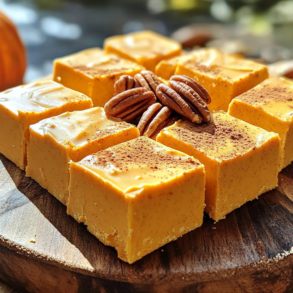 Um die weiße Schokoladen-Kürbis-Fudge zu machen, brauchst du: - 1 Tasse Kürbispüree aus der Dose - 2 Tassen weiße Schokoladenstückchen - 1 Teelöffel Vanilleextrakt - 1/2 Teelöffel gemahlener Zimt - 1/4 Teelöffel gemahlene Muskatnuss - 1/4 Teelöffel gemahlener Ingwer - 1/4 Teelöffel Salz - 1 Dose (400 g) gesüßte Kondensmilch - 1/2 Tasse gehackte Pekannüsse (optional) Wenn du Zutaten kaufst, achte auf die Qualität. Wähle frisches Kürbispüree, wenn möglich. Achte darauf, dass die weißen Schokoladenstückchen von guter Qualität sind. Sie sollten gut schmelzen und einen tollen Geschmack haben. Wähle auch Gewürze, die frisch sind, um den besten Geschmack zu erzielen. Du kannst einige Zutaten leicht ersetzen. Wenn du keinen Kürbis magst, versuche Süßkartoffelpüree. Für die Schokolade kannst du auch Zartbitterschokolade verwenden. Wenn du keine Pekannüsse hast, nimm Walnüsse oder lasse sie ganz weg. Sei kreativ und finde, was dir am besten schmeckt! Um den Fudge leicht herauszunehmen, lege eine quadratische Backform (20x20 cm) mit Backpapier aus. Lass an zwei gegenüberliegenden Seiten etwas Papier überstehen. So kannst du die Fudge später einfach herausziehen. Diese Vorbereitung ist wichtig, um Brüche zu vermeiden. In einem mittleren Topf erhitze die weißen Schokoladenstückchen und die gesüßte Kondensmilch bei niedriger Temperatur. Rühre ständig, bis die Schokolade schmilzt. Die Mischung soll glatt und cremig werden. Das ständige Rühren verhindert das Anbrennen der Schokolade. Nimm den Topf dann vom Herd. Jetzt füge das Kürbispüree, den Vanilleextrakt, Zimt, Muskatnuss, Ingwer und das Salz hinzu. Rühre gut um, bis alles gut vermischt ist. Wenn du willst, hebe die gehackten Pekannüsse unter, um eine knusprige Textur zu erhalten. Gieße die Mischung in die vorbereitete Backform. Verteile sie gleichmäßig mit einem Spatel. Stelle die Backform für mindestens 4 Stunden in den Kühlschrank. Die Fudge muss fest werden. Nach dem Kühlen kannst du die Fudge mit dem überstehenden Backpapier aus der Form heben. Schneide sie in kleine Quadrate. So hast du 16 leckere Stücke. Für die beste Konsistenz achte auf die richtige Temperatur. Schmelze die Schokolade bei niedriger Hitze. So vermeidest du Klumpen. Rühre die Mischung gut, bis sie ganz glatt ist. Das Kürbispüree sollte ebenfalls Raumtemperatur haben. Dies hilft, eine cremige Textur zu erreichen. Ein häufiger Fehler ist, die Schokolade zu lange zu erhitzen. Das kann sie verbrennen. Achte darauf, dass du ständig rührst. Wenn du die Fudge zu früh in den Kühlschrank stellst, wird sie nicht fest. Lass sie mindestens vier Stunden kühlen. Wenn du Nüsse hinzufügst, achte darauf, dass sie gut verteilt sind. So bleibt die Fudge gleichmäßig lecker. Serviere die Fudge auf einer schönen Platte. Eine Prise Zimt oben drauf macht viel aus. Du kannst auch ganze Pekannüsse als Deko verwenden. Das sieht nicht nur gut aus, sondern schmeckt auch toll. Schneide die Fudge in kleine Quadrate. So sind sie leicht zu essen und ideal für Partys oder als Geschenk. {{image_4}} Du kannst deinem weißen Schokoladen-Kürbis-Fudge viele Geschmäcker hinzufügen. Probiere zum Beispiel, etwas Erdnussbutter unterzumischen. Das macht den Fudge cremiger und gibt einen tollen Kontrast. Auch Karamellstückchen sind eine gute Wahl. Sie bringen eine süße Note und sind einfach lecker. Wenn du es schokoladiger magst, füge dunkle Schokoladenstückchen hinzu. Das gibt eine schöne Tiefe im Geschmack. Wenn du eine spezielle Diät einhältst, gibt es tolle Alternativen. Du kannst die gesüßte Kondensmilch durch eine ungesüßte Alternative ersetzen. Das macht den Fudge weniger süß, aber immer noch cremig. Für vegane Fudge kannst du pflanzliche weiße Schokolade verwenden. So bleibt der Genuss vegan und lecker. Wenn du auf Nüsse verzichten möchtest, lass die Pekannüsse einfach weg. Der Fudge schmeckt auch ohne sie gut. Fudge ist nicht nur im Herbst beliebt. Du kannst ihn das ganze Jahr über anpassen. Im Sommer kannst du fruchtige Aromen hinzufügen. Denke an Erdbeeren oder Himbeeren. Im Winter sind Gewürze wie Nelken oder Anis eine wunderbare Ergänzung. Sie geben dem Fudge eine warme Note. Für die Weihnachtszeit probiere Pfefferminz- oder Ingweraromen. So wird dein Fudge immer passend zur Saison und sorgt für Freude! Um die weiße Schokoladen-Kürbis-Fudge frisch zu halten, lege sie in einen luftdichten Behälter. Du kannst sie auch in Frischhaltefolie wickeln. Achte darauf, dass die Fudge nicht mit Luft in Kontakt kommt. So bleibt die Fudge weich und lecker. Im Kühlschrank bleibt die Fudge bis zu zwei Wochen haltbar. Im Gefrierschrank kannst du sie sogar bis zu drei Monate lagern. Wenn du sie einfrierst, schneide die Fudge in Stücke. So kannst du sie leicht entnehmen, wenn du Lust auf einen Snack hast. Falls die Fudge beim Auftauen etwas hart wird, kannst du sie vorsichtig erwärmen. Lege die Fudge für einige Sekunden in die Mikrowelle. Achte darauf, sie nicht zu lange zu erhitzen. So bleibt die Textur schön cremig und du kannst sie wieder genießen. Die Zubereitung dauert nur 15 Minuten. Danach muss der Fudge mindestens 4 Stunden im Kühlschrank fest werden. Plane also insgesamt etwa 4 Stunden und 15 Minuten ein. Es ist einfach und schnell, aber die Wartezeit lohnt sich! Ja, du kannst andere Nüsse nutzen. Walnüsse oder Mandeln sind auch lecker. Wenn du keine Nüsse magst, lass sie einfach weg. Der Fudge bleibt trotzdem köstlich. Die Nüsse geben eine schöne Textur, aber sie sind nicht notwendig. Ja, frischer Kürbis ist möglich! Koche und püriere ihn zuerst. Achte darauf, dass das Püree glatt ist. Es kann den Geschmack leicht verändern, aber das Ergebnis wird trotzdem toll sein. Frischer Kürbis bringt eine schöne, natürliche Süße. Zutaten sind der Schlüssel zu gutem Fudge. Weiße Schokolade, Kürbis und Nüsse bringen tollen Geschmack. Die Schritt-für-Schritt-Anleitung hilft dir, alles richtig zu machen. Mit unseren Tipps vermeidest du Fehler und erreichst die perfekte Konsistenz. Denk an die Variationen, um dein Fudge zu personalisieren. Du kannst es nach Saison oder Diät anpassen. Richtig lagern sichert die Frische. Wenn du die Tipps beachtest, wirst du viel Freude am Fudge haben. Viel Spaß beim Backen!