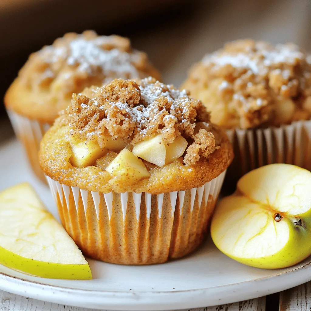 Die Hauptzutaten machen den Geschmack aus. Hier sind die wichtigsten Zutaten für die Muffins: - 1 ½ Tassen Allzweckmehl - 1 Tasse Zucker - ½ Teelöffel Natron - 1 Teelöffel Backpulver - ½ Teelöffel Salz - 1 Teelöffel gemahlener Zimt - ½ Tasse ungesalzene Butter, geschmolzen und abgekühlt - 2 große Eier - 1 Teelöffel Vanilleextrakt - ½ Tasse Milch - 2 Tassen Äpfel, geschält, entkernt und gewürfelt (bevorzugt süße Sorten) Diese Zutaten sorgen für eine saftige und aromatische Grundlage. Die Äpfel geben den Muffins ihre fruchtige Note. Verwende süße Äpfel für den besten Geschmack. Die Streusel sind das Tüpfelchen auf dem i. Sie machen die Muffins besonders knusprig. Hier sind die Zutaten: - ½ Tasse brauner Zucker - ½ Tasse Haferflocken - ½ Tasse Allzweckmehl - 1 Teelöffel gemahlener Zimt - ¼ Tasse kalte ungesalzene Butter, gewürfelt Die Kombination aus Zucker und Haferflocken schafft eine leckere Kruste. Sie gibt den Muffins das perfekte Crunch. Die Qualität der Zutaten ist wichtig. Frische Äpfel bringen mehr Geschmack. Achte darauf, dass die Butter ungesalzen ist, um den Geschmack nicht zu überdecken. Verwende hochwertiges Mehl für die beste Textur. Wenn du diese Tipps beachtest, wirst du großartige Muffins backen. Die richtigen Zutaten machen einen großen Unterschied! Heize deinen Ofen auf 175°C vor. Das ist die ideale Temperatur für die Muffins. Nimm ein Muffinblech und lege es mit Papierförmchen aus oder fette es mit Kochspray ein. So bleiben die Muffins später gut in Form. In einer großen Schüssel vermenge die trockenen Zutaten. Dazu gehören 1 ½ Tassen Allzweckmehl, 1 Tasse Zucker, ½ Teelöffel Natron, 1 Teelöffel Backpulver, ½ Teelöffel Salz und 1 Teelöffel gemahlener Zimt. Verwende einen Schneebesen, um alles gut zu vermischen. So verteilen sich die Zutaten gleichmäßig. In einer anderen Schüssel kombinierst du die feuchten Zutaten. Nimm ½ Tasse geschmolzene Butter, 2 große Eier, 1 Teelöffel Vanilleextrakt und ½ Tasse Milch. Rühre alles gut glatt. Diese Mischung sorgt für die Saftigkeit der Muffins. Gieße die feuchten Zutaten in die Schüssel mit den trockenen Zutaten. Faltete alles vorsichtig zusammen. Achte darauf, nicht zu übermischen. Füge dann die gewürfelten Äpfel hinzu. Mische sie sanft unter den Teig, bis sie gleichmäßig verteilt sind. In einer kleinen Schüssel bereitest du die Streuselmischung zu. Vermenge ½ Tasse braunen Zucker, ½ Tasse Haferflocken, ½ Tasse Mehl und 1 Teelöffel Zimt. Gib die gewürfelte kalte Butter hinzu. Verwende deine Finger oder einen Teigschneider, um alles zu einer krümeligen Mischung zu verarbeiten. Fülle den Muffinteig gleichmäßig in die Muffinförmchen. Jedes Förmchen sollte etwa ¾ voll sein. Streue dann die Streusel großzügig über die Muffins. Backe die Muffins 18-22 Minuten lang. Sie sind fertig, wenn ein Zahnstocher sauber herauskommt. Lass die Muffins 5 Minuten in der Form abkühlen, bevor du sie auf ein Kuchengitter legst. Um perfekte Apfel-Crumble-Muffins zu backen, gibt es einige wichtige Tipps. - Zutaten richtig abmessen: Verwende eine Küchenwaage für genaue Maße. - Butter abkühlen lassen: Geschmolzene Butter sollte nicht heiß sein, um die Eier nicht zu garen. - Äpfel richtig vorbereiten: Verwende süße Äpfel, die gut zum Backen geeignet sind. Das hilft, den besten Geschmack und die beste Textur zu erzeugen. Achte darauf, einige häufige Fehler zu vermeiden. - Übermischen des Teigs: Mische die feuchten und trockenen Zutaten nur, bis sie gerade verbunden sind. - Falsche Ofentemperatur: Stelle sicher, dass der Ofen auf 175°C vorgeheizt ist, bevor du die Muffins backst. - Nicht genug Streusel: Sei großzügig mit der Streuselmischung, um den perfekten Crunch zu erhalten. Diese Tipps sorgen für einen leckeren Genuss. Es gibt viele Möglichkeiten, deine Muffins noch besser zu machen. - Nüsse hinzufügen: Walnüsse oder Mandeln geben einen tollen Crunch. - Zimt oder Muskat: Experimentiere mit verschiedenen Gewürzen für neuen Geschmack. - Trockenfrüchte: Rosinen oder Cranberries bringen eine süße Note hinzu. Solche Variationen machen die Muffins einzigartig und spannend. {{image_4}} Möchtest du noch mehr Geschmack? Füge zusätzlich zu den Äpfeln Beeren hinzu. Himbeeren oder Blaubeeren passen gut. Nüsse wie Walnüsse oder Mandeln geben den Muffins einen tollen Crunch. Einfach einige gehackte Nüsse unter den Teig mischen. Du kannst auch gesündere Optionen ausprobieren. Verwende Vollkornmehl statt Allzweckmehl. Das macht die Muffins nahrhafter. Du kannst weniger Zucker verwenden oder Honig als Süßungsmittel nutzen. Auch Joghurt kann die Milch ersetzen und sorgt für Feuchtigkeit. Für eine glutenfreie Variante benutze glutenfreies Mehl. Es gibt viele gute Mischungen im Laden. Achte darauf, dass die anderen Zutaten auch glutenfrei sind. So kannst du alle genießen, egal welche Ernährung sie haben. Um die Apfel-Crumble-Muffins frisch zu halten, lagere sie in einem luftdichten Behälter. So bleiben sie weich und lecker. Stelle den Behälter an einen kühlen, trockenen Ort. Wenn du die Muffins im Kühlschrank bewahrst, werden sie schnell trocken. Du kannst die Muffins auch einfrieren. Lass sie zuerst ganz abkühlen. Wickele sie dann einzeln in Frischhaltefolie. Lege die Muffins in einen Gefrierbeutel und presse die Luft heraus. So bleiben sie bis zu drei Monate frisch. Zum Auftauen nimm sie einfach aus dem Gefrierfach und lasse sie bei Raumtemperatur auftauen. Die Muffins sind bei richtiger Lagerung bis zu fünf Tage haltbar. Wenn sie etwas trocken werden, kannst du sie in der Mikrowelle für 10 Sekunden erwärmen. So werden sie wieder weich. Du kannst auch etwas Butter oder Marmelade hinzufügen, um den Geschmack aufzufrischen. Die Apfel-Crumble-Muffins bleiben frisch für etwa drei Tage. Lagern Sie sie in einem luftdichten Behälter. So bleibt ihr Geschmack und ihre Textur erhalten. Wenn Sie sie länger aufbewahren möchten, empfehle ich das Einfrieren. Ja, Sie können die Muffins im Voraus backen. Sie sind perfekt für die Vorbereitung. Backen Sie sie einfach und lassen Sie sie abkühlen. Danach können Sie sie in einem Behälter aufbewahren. Erwärmen Sie sie vor dem Servieren für den besten Geschmack. Für diese Muffins empfehle ich süße Äpfel wie Gala oder Fuji. Diese Sorten geben den Muffins eine angenehme Süße. Sie können auch Granny Smith verwenden, wenn Sie einen leicht säuerlichen Geschmack mögen. Achten Sie darauf, die Äpfel gut zu schälen und zu würfeln. In diesem Artikel haben wir die wichtigsten Zutaten für Apfel-Crumble-Muffins besprochen. Du hast gelernt, wie man den Teig und die Streusel zubereitet. Wir haben Tipps gegeben, um das perfekte Ergebnis zu erreichen und Variationen für mehr Geschmack vorgestellt. Zudem hast du erfahren, wie man die Muffins richtig lagert und aufbewahrt. Teste die Rezepte und variiere sie nach deinem Geschmack. Muffins können einfach und lecker sein. Viel Spaß beim Backen!