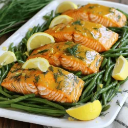 - 4 Lachsfilets (je etwa 170 Gramm) - 450 Gramm frische grüne Bohnen, geputzt - 1 Zitrone, abgerieben und ausgepresst - 3 Esslöffel frischer Dill, gehackt - 2 Esslöffel Olivenöl - 3 Knoblauchzehen, fein gehackt - Salz und Pfeffer nach Geschmack - 1 Teelöffel Paprika - Zitronenschnitze zum Servieren Die Auswahl der Zutaten ist wichtig. Für den Lachs nehme ich frische Filets. Sie haben einen tollen Geschmack und sind einfach zuzubereiten. Die grünen Bohnen sind knackig und gesund. Achte darauf, sie gut zu putzen. Die Zitrone bringt Frische. Der Saft und die Schale steigern den Geschmack. Frischer Dill ergänzt das Gericht perfekt. Er gibt ein schönes Aroma. Olivenöl sorgt für eine gute Basis. Es hilft, die Aromen zu verbinden. Knoblauch fügt Tiefe hinzu. Du kannst die Menge anpassen, je nach deinem Geschmack. Salz und Pfeffer sind wichtig. Sie heben die Aromen der anderen Zutaten hervor. Paprika gibt dem Gericht eine sanfte Würze. Zitronenschnitze sind ein toller Hingucker beim Servieren. Diese Zutaten machen dein Gericht nicht nur lecker, sondern auch gesund. Sie sind voller Vitamine und Nährstoffe. Heizen Sie Ihren Ofen auf 200°C vor. Dies sorgt für eine gleichmäßige Garung. Legen Sie ein großes Backblech mit Backpapier aus. Das Backpapier hilft, das Blech sauber zu halten. Es macht das Essen auch einfacher zu bewegen. In einer kleinen Schüssel mischen Sie folgende Zutaten: - 1 Zitrone, abgerieben und ausgepresst - 3 Esslöffel frischer Dill, gehackt - 2 Esslöffel Olivenöl - 3 Knoblauchzehen, fein gehackt - 1 Teelöffel Paprika - Salz und Pfeffer nach Geschmack Rühren Sie alles gut um. Diese Mischung gibt dem Lachs und den Bohnen viel Geschmack. Schmecken Sie die Mischung ab und passen Sie die Gewürze an. Vielleicht möchten Sie mehr Salz oder Pfeffer hinzufügen. Legen Sie die 4 Lachsfilets auf eine Seite des Backblechs. Die Filets sollten gleichmäßig verteilt sein. Bestreichen Sie die Filets mit der Hälfte der Zitronen-Dill-Mischung. Auf der anderen Seite des Blechs legen Sie die 450 Gramm frischen grünen Bohnen. Mischen Sie die Bohnen mit der restlichen Zitronen-Dill-Mischung. So sind sie gut gewürzt. Rösten Sie das Blech im vorgeheizten Ofen für 15-20 Minuten. Der Lachs ist fertig, wenn er leicht mit einer Gabel auseinanderfällt. Die grünen Bohnen sollten zart, aber knackig bleiben. Achten Sie darauf, dass alles perfekt gegart ist. Um den Lachs richtig zu garen, halte die Temperatur bei 200°C. Lege die Lachsfilets auf das Backblech und bestreiche sie mit der Zitronen-Dill-Mischung. Garzeit liegt zwischen 15 und 20 Minuten. Der Lachs ist perfekt, wenn er sich leicht mit einer Gabel auseinanderziehen lässt. Achte darauf, dass er nicht zu trocken wird. Für die perfekten grünen Bohnen ist es wichtig, dass sie knackig bleiben. Mische die Bohnen gut mit der Zitronen-Dill-Mischung. Röste sie zusammen mit dem Lachs. So bleiben sie zart, aber knackig. Prüfe sie nach 12 Minuten. Wenn sie noch zu fest sind, lasse sie etwas länger im Ofen. Für die Präsentation lege den Lachs und die Bohnen auf eine große Platte. Träufle die Bratenrückstände darüber. Garnieren mit frischem Dill und Zitronenschnitzen macht das Gericht noch schöner. Eine ansprechende Präsentation macht das Essen noch genussvoller. {{image_4}} Alternativen zu grünen Bohnen sind einfach auszuwählen. Du kannst zum Beispiel Brokkoli verwenden. Brokkoli gibt dem Gericht eine schöne Farbe. Außerdem kannst du Zucchini oder Spargel nehmen. Beide sind leicht und passen gut zu Lachs. Wenn du mehr Gemüse willst, probiere Karotten oder Paprika. Diese Gemüsesorten lassen sich gut im Ofen rösten und behalten ihre Knackigkeit. Du kannst die Gewürze anpassen, um neue Aromen zu entdecken. Frischer Thymian passt gut zu Lachs. Auch Oregano bringt einen anderen Geschmack. Wenn du es schärfer magst, füge etwas Chili oder Cayennepfeffer hinzu. Das gibt dem Gericht einen Kick. Experimentiere mit Zitronenpfeffer für mehr Zitrusgeschmack. Du kannst auch geräucherte Paprika verwenden, um eine rauchige Note hinzuzufügen. Für Beilagen gibt es viele tolle Optionen. Ein einfacher grüner Salat passt gut dazu. Du kannst auch Quinoa oder Reis servieren. Diese Beilagen sind leicht und gesund. Wenn du Kartoffeln magst, versuche geröstete kleine Kartoffeln. Sie sind knusprig und lecker. Eine frische Hummusplatte wäre auch eine gute Wahl. Sie bringt Geschmack und Textur ins Spiel. Um die Reste von deinem Lachsgericht frisch zu halten, lege sie in einen luftdichten Behälter. Du kannst die Reste bis zu drei Tage im Kühlschrank aufbewahren. Achte darauf, die Bohnen und den Lachs getrennt zu lagern. So bleibt die Textur besser. Vor dem Servieren kannst du die Reste einfach wieder aufwärmen. Wenn du mehr Portionen zubereitet hast, kannst du dein Gericht einfrieren. Packe die Lachsfilets und Bohnen in einen gefrierfesten Behälter. Du kannst auch Alufolie verwenden, um sicherzustellen, dass keine Luft eindringt. So bleibt der Geschmack erhalten. Das Gericht kann bis zu drei Monate eingefroren werden. Vergiss nicht, das Datum auf dem Behälter zu notieren. Um deinen Lachs und die Bohnen aufzuwärmen, kannst du den Ofen verwenden. Heize ihn auf 180°C vor und lege die Reste auf ein Backblech. Decke sie mit Aluminiumfolie ab, damit sie nicht austrocknen. Wärm das Gericht etwa 15 Minuten lang auf. Du kannst auch die Mikrowelle nutzen. Stelle die Mikrowelle auf mittlere Leistung und erwärme es in kurzen Intervallen. So bleibt alles saftig und lecker. Der Lachs sollte 15 bis 20 Minuten garen. Die genaue Zeit hängt von der Dicke der Filets ab. Ein dicker Lachs braucht mehr Zeit. Der Lachs ist fertig, wenn er leicht mit einer Gabel auseinanderfällt. Überprüfen Sie den Gargrad, um sicherzustellen, dass er nicht zu trocken ist. Ja, gefrorenen Lachs kann man verwenden. Achten Sie darauf, ihn vorher gut aufzutauen. Lassen Sie den Lachs über Nacht im Kühlschrank auftauen. So bleibt er frisch und saftig. Gefrorener Lachs kann etwas länger zum Garen brauchen. Prüfen Sie den Gargrad wie gewohnt. Zu diesem Lachs passen viele Beilagen. Grüne Bohnen sind eine tolle Wahl. Auch ein frischer Salat passt gut dazu. Ein leichter Weißwein, wie Sauvignon Blanc, ergänzt das Gericht perfekt. Probieren Sie auch Quinoa oder Kartoffeln als Beilagen. Mit frischem Lachs und knackigen Bohnen gelingt dir ein köstliches Gericht. Du hast gelernt, wie man die Zutaten richtig vorbereitet und den Lachs perfekt gart. Auch Tipps zur Aufbewahrung und zu köstlichen Beilagen hast du erhalten. Denke daran, dass Anpassungen deinen Gerichten neuen Schwung geben können. Experimentiere mit anderen Gemüsesorten und Gewürzen. So machst du jedes Mal eine neue Variante. Viel Spaß beim Kochen und Genießen deiner leckeren Kreationen!