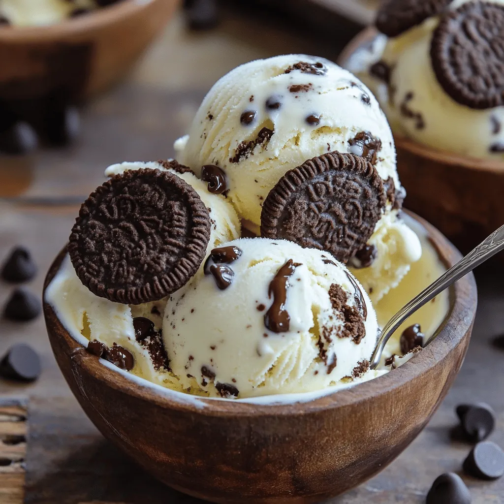 Für die Zubereitung von No-Churn Cookies And Cream Ice Cream brauchst du nur einige einfache Zutaten. Diese Zutaten sind: - 2 Tassen Schlagsahne - 1 Tasse gesüßte Kondensmilch - 1 Teelöffel Vanilleextrakt - 1 Tasse zerbröselte Schokoladen-Sandwich-Kekse (z.B. Oreos) - ½ Tasse Mini-Schokoladenstückchen (optional) Die Schlagsahne sorgt für die cremige Basis. Die gesüßte Kondensmilch bringt die Süße. Vanilleextrakt fügt ein tolles Aroma hinzu. Die Kekse bieten den gewünschten Crunch und Geschmack. Und die Schokoladenstückchen sind ein köstliches Extra. Die besten Kekse für dieses Rezept sind Schokoladen-Sandwich-Kekse. Sie haben die perfekte Kombination aus Schokolade und Creme. Oreos sind die bekannteste Wahl. Du kannst aber auch andere Marken oder Geschmäcker ausprobieren. Achte darauf, dass die Kekse gut zerbröckelt sind. So verteilen sie sich gleichmäßig im Eis. Wenn du keinen Schokoladenstückchen magst, gibt es viele Alternativen. Du kannst weiße Schokoladenstückchen verwenden. Sie geben einen süßen Kontrast. Nüsse sind auch eine gute Wahl. Sie bringen einen knackigen Biss ins Eis. Eine andere Idee sind Mini-Marshmallows. Sie sorgen für eine süße Überraschung. Experimentiere einfach, um deinen eigenen Geschmack zu finden! Beginne mit der Sahne. Nimm eine große Rührschüssel. Gib die 2 Tassen Schlagsahne hinein. Nutze einen elektrischen Mixer. Schlage die Sahne bei mittelhoher Geschwindigkeit. Schau, dass sich steife Spitzen bilden. Das dauert etwa 3 bis 4 Minuten. Achte darauf, nicht zu lange zu schlagen. Wenn du zu lange schlägst, wird die Sahne gerinnen. In einer separaten Schüssel vermischst du die gesüßte Kondensmilch und den Vanilleextrakt. Du brauchst 1 Tasse Kondensmilch und 1 Teelöffel Vanilleextrakt. Rühre alles gut um, bis es gleichmäßig aussieht. Diese Mischung gibt deinem Eis den süßen Geschmack. Jetzt kommen die Kekse ins Spiel! Nimm 1 Tasse zerbröselte Schokoladen-Sandwich-Kekse. Du kannst Oreos verwenden. Gib die Kekse in die Kondensmilchmischung. Wenn du magst, füge auch ½ Tasse Mini-Schokoladenstückchen hinzu. Hebe alles vorsichtig unter. So bleibt die Mischung luftig und leicht. Jetzt ist deine Eiscreme fast fertig! Um die perfekte Textur zu erreichen, ist es wichtig, die Sahne richtig aufzuschlagen. Schlage die Sahne, bis sich steife Spitzen bilden. Das dauert etwa 3 bis 4 Minuten. Achte darauf, die Sahne nicht zu lange zu schlagen. Andernfalls wird sie zu fest und gerinnt. Eine luftige Konsistenz sorgt für ein leichtes und cremiges Eis. Wenn du die Sahne unter die Kondensmilch hebst, sei sanft. So bleibt die Luft in der Mischung und macht das Eis fluffig. Beim Aufschlagen der Sahne ist Geduld wichtig. Benutze eine große Rührschüssel, damit die Sahne genügend Platz hat. Halte den Mixer auf mittlerer Geschwindigkeit. Beginne langsam, um Spritzer zu vermeiden. Wenn du die Sahne zu schnell schlägst, kann sie gerinnen. Achte immer auf die Konsistenz. Wenn sie steif wird, hör sofort auf zu schlagen. Wenn du unsicher bist, prüfe die Sahne alle 30 Sekunden. Die Garnierung macht das Eis noch leckerer. Du kannst das Eis mit zusätzlichen zerbröselten Keksen dekorieren. Das gibt einen schönen Crunch. Schokoladensirup ist eine weitere tolle Option. Ein Spritzer darauf sieht nicht nur gut aus, sondern schmeckt auch köstlich. Du kannst auch frische Beeren oder Nüsse verwenden. Sei kreativ und mache dein Eis besonders. {{image_4}} Du kannst verschiedene Kekse verwenden. Versuche statt Schokoladen-Sandwich-Keksen Vanillekekse. Sie geben deinem Eis einen neuen Geschmack. Auch Butterkekse sind eine gute Wahl. Sie machen das Eis süß und leicht. Du kannst auch Karamellkekse probieren. Diese bringen eine spannende Note mit. Sei kreativ und finde deinen Lieblingsgeschmack! Um dein Eis zu verbessern, kannst du zusätzliche Zutaten hinzufügen. Probiere Nüsse wie Mandeln oder Walnüsse. Sie geben einen schönen Crunch. Auch getrocknete Früchte wie Kirschen oder Cranberries sind lecker. Du kannst auch ein paar Spritzer Espresso hinzufügen. Das gibt eine interessante Kaffeennote. Experimentiere mit verschiedenen Kombinationen, um dein perfektes Eis zu finden! Wenn du eine vegane oder laktosefreie Option willst, gibt es tolle Alternativen. Verwende Kokoscreme anstelle von Schlagsahne. Sie macht das Eis cremig und lecker. Statt gesüßter Kondensmilch kannst du Kokosmilch oder Mandelmilch nehmen. Auch diese Milchsorten sind süß und passen gut. Achte darauf, dass die Kekse vegan sind. So kannst du dieses Eis genießen, ohne auf den Geschmack zu verzichten! Um dein No-Churn Cookies And Cream Eis lange frisch zu halten, wähle einen luftdichten Behälter. Dieser schützt dein Eis vor Gefrierbrand. Wenn du keinen hast, kannst du auch Frischhaltefolie nutzen. Achte darauf, die Folie direkt auf die Oberfläche des Eises zu legen. So bleibt es schön cremig. Dein Eis bleibt bis zu zwei Monate im Gefrierfach haltbar. Nach dieser Zeit kann die Textur leiden. Es könnte kristallisieren oder die Aromen schwächer werden. Um die beste Qualität zu erhalten, genieße es daher schnell. Wenn es Zeit zum Servieren ist, nimm einen warmen Eisportionierer. Das hilft, die Portionen leicht aus dem Gefrierfach zu bekommen. Du kannst das Eis auch kurz bei Raumtemperatur stehen lassen. Eine Minute reicht oft. So wird es einfacher, die perfekten Kugeln zu formen. Ja, du kannst die Menge der Zutaten ändern. Wenn du mehr Eis machen willst, verdopple einfach alle Zutaten. Achte darauf, dass du eine größere Schüssel und einen größeren Behälter zum Einfrieren verwendest. Bei weniger Eis kannst du die Zutaten halbieren. Das Eis bleibt lecker, egal wie viel du machst. Das Eis braucht mindestens 4-6 Stunden im Gefrierschrank. Manchmal kann es länger dauern, besonders wenn dein Gefrierfach kalt ist. Ich empfehle, das Eis über Nacht einzufrieren. So ist es perfekt fest, wenn du es servieren möchtest. Wenn das Eis zu hart ist, lass es einfach ein paar Minuten bei Raumtemperatur stehen. Dadurch wird es weicher und leichter zu portionieren. Ein heißes Messer hilft auch, schöne Portionen zu schneiden. So kannst du dein Eis schnell genießen, ohne es lange warten zu lassen. In diesem Blogbeitrag haben wir die besten Zutaten für No-Churn Cookies And Cream Ice Cream besprochen. Ich habe erklärt, wie man die Sahne richtig aufschlägt und Kekse hinzufügt. Außerdem gab es Tipps für die perfekte Textur und kreative Garnierungen. Denke daran, die Lagerungshinweise zu beachten, um die Frische zu sichern. Mit diesen einfachen Schritten kannst du leckeres Eis selbst herstellen. Probier es aus und genieße dein eigenes Eis!