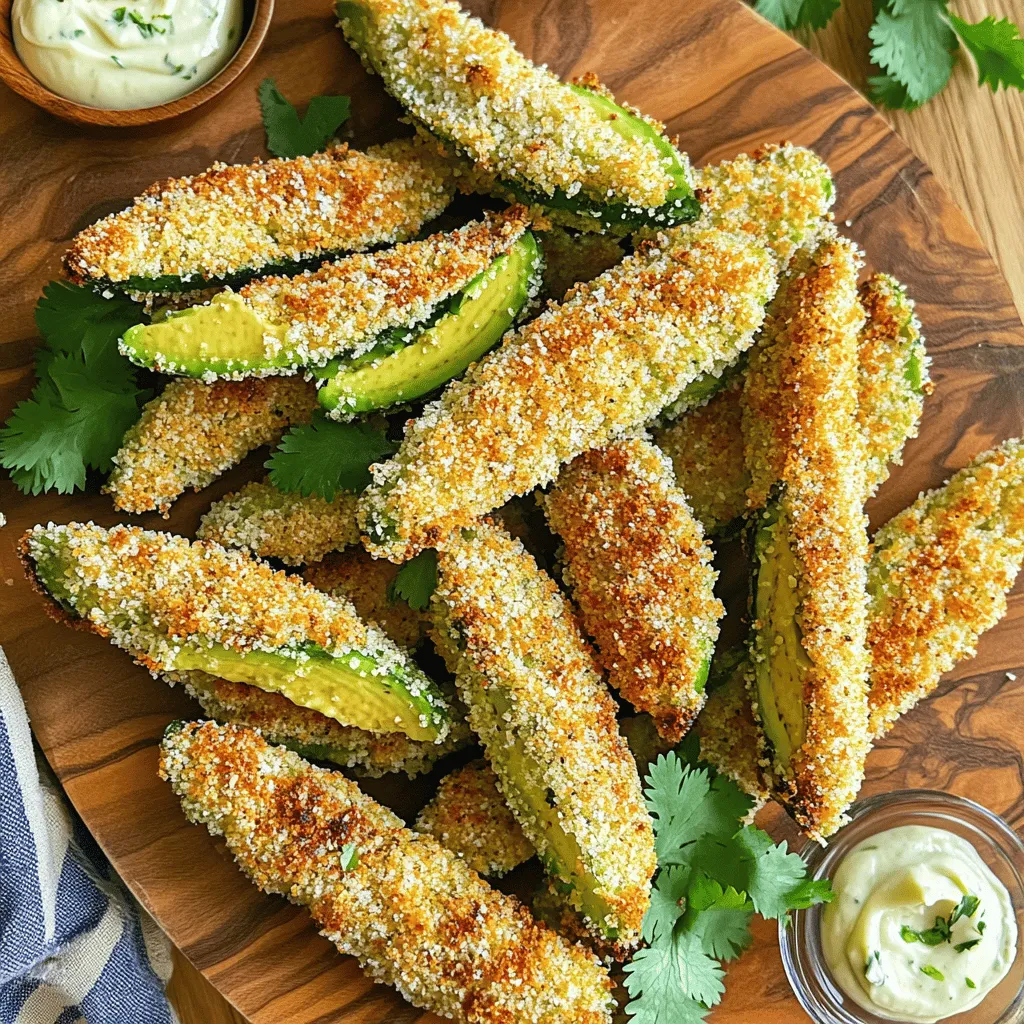 Für die Air Fryer Parmesan Avocado Fries benötigst du: - 2 reife Avocados - 1 Tasse Semmelbrösel (Panko für extra Knusprigkeit empfohlen) - 1/2 Tasse geriebener Parmesan - 1 Teelöffel Knoblauchpulver - 1 Teelöffel Paprika - Salz und Pfeffer nach Geschmack - 2 große Eier - 1 Esslöffel Olivenöl Diese Zutaten sorgen für einen tollen Geschmack und eine knusprige Textur. Du kannst auch einige Zutaten variieren. Zum Beispiel: - Verwende verschiedene Käsesorten wie Pecorino oder Cheddar für neuen Geschmack. - Probiere glutenfreie Semmelbrösel für eine glutenfreie Option. - Füge frische Kräuter, wie Basilikum oder Oregano, in die Panade hinzu. Diese Varianten machen das Rezept noch spannender. Achte bei der Auswahl der Avocados auf folgende Punkte: - Wähle reife Avocados, die leicht drücken, aber nicht zu weich sind. - Die Haut sollte glatt und frei von dunklen Flecken sein. - Wenn du keine reifen Avocados findest, lasse sie bei Raumtemperatur reifen. So findest du die besten Avocados für deine fries. Stellen Sie zuerst Ihren Air Fryer auf 200°C (400°F) ein. Lassen Sie ihn vorheizen, während Sie die Avocados vorbereiten. Ein vorgeheizter Air Fryer sorgt für gleichmäßige Hitze und knusprigere Pommes. Nehmen Sie die reifen Avocados und halbieren Sie sie vorsichtig. Entfernen Sie den Kern mit einem Löffel. Schöpfen Sie das weiche Fruchtfleisch heraus und schneiden Sie es in Wedges oder Pommes. Diese Stücke sind die Basis für Ihre leckeren Pommes. In einer großen Schüssel mischen Sie die Semmelbrösel, den geriebenen Parmesan, das Knoblauchpulver, Paprika, Salz und Pfeffer. Rühren Sie alles gut um, bis die Zutaten gleichmäßig verteilt sind. Diese Mischung verleiht den Pommes den perfekten Geschmack. In einer separaten Schüssel schlagen Sie die Eier auf. Fügen Sie einen Esslöffel Olivenöl hinzu und verrühren Sie alles. Tauchen Sie jeden Avocado-Stick zuerst in die Eiermischung, damit die Panade gut haftet. Danach drücken Sie die Stücke in die Semmelbröselmischung. So bleibt die Panade schön knusprig. Legen Sie die panierten Avocado-Sticks in den Korb des Air Fryers. Achten Sie darauf, dass sie in einer einzelnen Schicht liegen. Frittieren Sie die Pommes für 8-10 Minuten, bis sie goldbraun sind. Wenden Sie sie nach der Hälfte der Zeit, um eine gleichmäßige Knusprigkeit zu erreichen. Nach dem Frittieren lassen Sie die Pommes kurz abkühlen, bevor Sie sie servieren. Um die perfekte Knusprigkeit zu erreichen, empfehle ich, Panko-Semmelbrösel zu verwenden. Diese sind luftiger und trockener als normale Semmelbrösel. Das sorgt für mehr Crunch. Tauchen Sie die Avocado-Sticks zuerst in die Eiermischung. Lassen Sie die überschüssige Flüssigkeit abtropfen, bevor Sie sie in die Semmelbrösel drücken. Das hilft, dass die Panade besser haftet. Ein häufiger Fehler ist, die Pommes zu überladen. Achten Sie darauf, die Avocado-Sticks in einer einzigen Schicht zu frittieren. So wird die Wärme gleichmäßig verteilt. Wenden Sie die Pommes zur Hälfte der Garzeit. Das sorgt für gleichmäßige Knusprigkeit auf beiden Seiten. Überprüfen Sie die Pommes gegen Ende der Garzeit. So vermeiden Sie, dass sie zu dunkel werden. Servieren Sie die Avocado-Pommes auf einer großen Platte. Das sieht schön aus und macht das Teilen einfach. Ein spritziger Dip passt perfekt dazu. Ich empfehle Limetten-Aioli oder ein würziges Ranch-Dressing. Garnieren Sie das Gericht mit frischem Koriander oder Petersilie. Das bringt Farbe und macht es noch appetitlicher. {{image_4}} Für mehr Geschmack können Sie verschiedene Gewürze verwenden. Fügen Sie zum Beispiel Kreuzkümmel oder Cayennepfeffer hinzu. So wird der Pankoteig würziger. Eine Mischung aus italienischen Kräutern gibt einen tollen Aroma-Kick. Experimentieren Sie mit Ihren Lieblingsgewürzen. Das macht die Pommes ganz einzigartig. Um die Avocado-Pommes interessanter zu machen, können Sie zusätzliche Zutaten verwenden. Fügen Sie fein gehackte Jalapeños für einen scharfen Kick hinzu. Auch etwas geräucherten Paprika kann den Geschmack intensivieren. Für eine cremige Note können Sie etwas Frischkäse in die Eimischung geben. Seien Sie kreativ und probieren Sie neue Kombinationen aus. Wenn Sie keinen Parmesan haben, gibt es tolle Alternativen. Nutzen Sie Pecorino für einen ähnlichen Geschmack. Veganer können Hefeflocken verwenden, die einen käsigen Geschmack bieten. Auch gemahlene Mandeln oder Cashewkerne können eine gute Wahl sein. Diese Optionen machen Ihre Pommes ebenso lecker. Wenn Sie Reste haben, lassen Sie die Avocado-Pommes zuerst abkühlen. Legen Sie sie dann in einen luftdichten Behälter. Dies hilft, die Frische zu bewahren. Sie können die Pommes bis zu drei Tage im Kühlschrank aufbewahren. Achten Sie darauf, sie nicht übereinander zu stapeln, damit sie nicht matschig werden. Um die Avocado-Pommes wieder knusprig zu machen, nutzen Sie den Air Fryer. Heizen Sie ihn auf 180°C (350°F) vor. Frittieren Sie die Pommes für etwa 5 Minuten. Alternativ können Sie auch eine Pfanne verwenden. Fügen Sie etwas Öl hinzu und braten Sie die Pommes kurz an. Das bringt den knusprigen Biss zurück. Die Haltbarkeit der Avocado-Pommes hängt von der Lagerung ab. Im Kühlschrank sind sie bis zu drei Tage gut. Wenn Sie sie länger aufbewahren möchten, können Sie die Pommes auch einfrieren. Wickeln Sie sie gut ein und lagern Sie sie in einem Gefrierbeutel. So halten sie bis zu zwei Monate. Zum Aufwärmen einfach direkt aus dem Gefrierfach in den Air Fryer geben. Du kannst die Avocado-Pommes bis zu zwei Tage im Kühlschrank aufbewahren. Lagere sie in einem luftdichten Behälter. So bleiben sie etwas frisch. Erwärme sie im Air Fryer für ein paar Minuten, um die Knusprigkeit zurückzubringen. Ja, du kannst die Pommes im Ofen machen. Heize den Ofen auf 200°C vor. Lege die panierten Avocado-Sticks auf ein Backblech. Backe sie etwa 15 bis 20 Minuten, bis sie goldbraun sind. Achte darauf, sie zur Hälfte zu wenden, damit sie gleichmäßig garen. Avocado-Pommes schmecken toll mit verschiedenen Dips. Probiere Limetten-Aioli oder Ranch-Dressing. Ein scharfer Salsa-Dip passt auch gut dazu. Diese Kombinationen bringen zusätzlichen Geschmack. Ja, die Pommes sind glutenfrei, wenn du glutenfreie Semmelbrösel verwendest. Achte darauf, dass die anderen Zutaten ebenfalls glutenfrei sind. So kannst du sie ohne Sorgen genießen. Du kannst normale Semmelbrösel verwenden, wenn du kein Panko hast. Auch Mandelmehl oder gemahlene Nüsse sind gute Alternativen. Diese Optionen geben den Pommes einen anderen, aber leckeren Geschmack. Im Artikel haben wir die besten Zutaten für Avocado-Pommes besprochen. Du hast gelernt, wie man sie richtig vorbereitet und im Air Fryer zubereitet. Wir haben nützliche Tipps gegeben, um perfekt knusprige Pommes zu erreichen. Außerdem habe ich dir Variationen und Lagerungshinweise gezeigt, damit du lange Freude daran hast. Zusammengefasst sind Avocado-Pommes einfach und lecker. Mit diesen Tipps machst du garantiert jedem eine Freude. Probiere es aus und genieße!