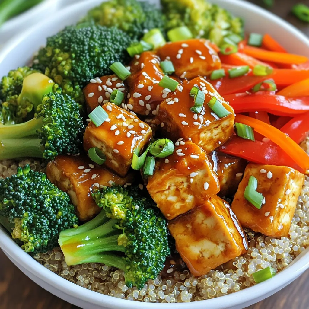 Die Zutaten für die General Tso’s Tofu Bowls sind einfach und lecker. Hier ist eine Liste der Hauptbestandteile: - 400 g fester Tofu, gepresst und gewürfelt - 1 Tasse Brokkoliröschen - 1 rote Paprika, in Streifen geschnitten - 2 Karotten, julienniert - 1 Tasse gekochte Quinoa oder Reis (zum Servieren) - 3 Esslöffel Sojasauce (niedriger Natriumgehalt) - 2 Esslöffel Hoisinsauce - 1 Esslöffel Reisessig - 1 Esslöffel Sesamöl - 2 Knoblauchzehen, gehackt - 1 Teelöffel Ingwer, gehackt - 1 Esslöffel Speisestärke - 2 Esslöffel Pflanzenöl (zum Braten) - 1 Frühlingszwiebel, gehackt (zum Garnieren) - Sesamsamen (zum Garnieren) - Salz und Pfeffer nach Geschmack Für spezielle Diäten gibt es viele Alternativen. Wenn Sie vegan sind, verwenden Sie einfach die angegebenen Zutaten. Wenn Sie glutenfrei essen, achten Sie darauf, glutenfreie Sojasauce zu wählen. Für eine proteinreiche Alternative können Sie auch Tempeh statt Tofu nutzen. Diese Zutaten bieten viele Nährstoffe. Tofu ist eine gute Proteinquelle. Brokkoli liefert wichtige Vitamine und Mineralien. Karotten sind reich an Beta-Carotin. Quinoa enthält Ballaststoffe und ist glutenfrei. Diese Kombination macht das Gericht nahrhaft und gesund. Die General Tso's Tofu Bowls sind nicht nur schmackhaft, sondern auch vollgepackt mit Nährstoffen. Zuerst müssen wir den Tofu richtig vorbereiten. Drücke den Tofu mindestens 15 Minuten lang. So entfernst du die überschüssige Feuchtigkeit. Schneide den gepressten Tofu in kleine Würfel. Jetzt würze die Würfel mit Salz und Speisestärke. Mische alles gut, bis der Tofu gleichmäßig bedeckt ist. Diese Schritte sind wichtig, um den Tofu später knusprig zu bekommen. Jetzt kommt der spannende Teil! Erhitze in einer großen Pfanne oder einem Wok das Pflanzenöl bei mittlerer bis hoher Hitze. Gib die Tofuwürfel hinein und brate sie für etwa 8-10 Minuten. Wende die Würfel regelmäßig. Sie sollten goldbraun und knusprig sein. Nach dem Braten lege die Würfel auf einen Teller mit Küchenpapier. So entfernst du überschüssiges Öl. In der gleichen Pfanne brate nun das Gemüse. Füge die Brokkoliröschen, die geschnittene Paprika und die juliennierten Karotten hinzu. Brate das Gemüse für 3-4 Minuten. Es soll zart, aber noch leuchtend sein. Jetzt ist es Zeit, die Sauce vorzubereiten. Vermische in einer kleinen Schüssel Sojasauce, Hoisinsauce, Reisessig, Sesamöl, gehackten Knoblauch und Ingwer. Gieße die Sauce über das Gemüse und den Tofu. Rühre alles gut um und koche für weitere 2-3 Minuten. So wird die Mischung lecker und die Sauce dickt leicht ein. Um den Tofu perfekt knusprig zu machen, pressen Sie ihn gut. Das hilft, die Feuchtigkeit zu entfernen. Schneiden Sie den Tofu in kleine Würfel. Würzen Sie ihn mit Salz und Speisestärke. Diese Mischung sorgt für eine tolle Textur. Braten Sie den Tofu in heißem Pflanzenöl. Lassen Sie ihn etwa 8-10 Minuten braten. Wenden Sie die Würfel regelmäßig, damit sie gleichmäßig knusprig werden. Für die Sauce mischen Sie Sojasauce, Hoisinsauce, Reisessig und Sesamöl. Fügen Sie frischen Knoblauch und Ingwer hinzu. Das gibt der Sauce einen tollen Geschmack. Achten Sie darauf, alles gut zu vermengen. So bleibt die Sauce gleichmäßig. Gießen Sie die Sauce kurz vor dem Servieren über den Tofu und das Gemüse. Dadurch bleibt der Tofu knusprig. Die Garnierung macht das Gericht besonders schön. Verwenden Sie frische Frühlingszwiebeln für einen tollen Farbkontrast. Streuen Sie Sesamsamen darüber für zusätzlichen Crunch. Wenn Sie etwas Schärfe mögen, fügen Sie Chili-Flocken hinzu. Servieren Sie die Schalen mit einem Spritzer Sesamöl. Diese kleinen Details machen Ihr Gericht einladend und lecker. {{image_4}} General Tso's Tofu Bowls sind von Natur aus vegetarisch und vegan. Du kannst die Sojasauce und die Hoisinsauce leicht anpassen. Achte darauf, dass sie keine tierischen Produkte enthalten. Du kannst auch Tempeh oder Seitan anstelle von Tofu verwenden. Diese Optionen bieten einen anderen Geschmack und eine andere Textur. Für eine Low-Carb-Variante kannst du die Quinoa oder den Reis weglassen. Ersetze sie durch Blumenkohlreis oder Zucchini-Nudeln. Diese Optionen sind leicht und gesund. Sie passen gut zur Tofu-Mischung und halten das Gericht leicht. So bleibt der Genuss ohne viele Kohlenhydrate. Du kannst viele Gemüsesorten in deine Schalen integrieren. Brokkoli, Paprika und Karotten sind ein guter Anfang. Füge Erbsen, Zucchini oder Spinat hinzu, um mehr Nährstoffe zu bekommen. Diese Gemüsesorten bringen Farbe und Textur in dein Gericht. Experimentiere mit verschiedenen Kombinationen, um deine perfekte Mischung zu finden. Um die General Tso's Tofu Bowls frisch zu halten, sollten Sie sie in einem luftdichten Behälter aufbewahren. Lassen Sie das Gericht zuerst abkühlen, bevor Sie es einlagern. So vermeiden Sie Kondenswasser, das den Geschmack beeinträchtigen kann. Lagern Sie die Schalen im Kühlschrank, wo sie bis zu drei Tage haltbar sind. Für längere Lagerung können Sie die Schalen auch einfrieren. Achten Sie darauf, die Schalen portionsweise zu verpacken. Um die Tofu Bowls wieder aufzuwärmen, nutzen Sie am besten die Mikrowelle oder eine Pfanne. Bei der Mikrowelle stellen Sie die Leistung auf mittlere Stufe. Erhitzen Sie das Gericht in kurzen Intervallen von 1-2 Minuten. Überprüfen Sie zwischendurch, ob es gleichmäßig heiß ist. In einer Pfanne können Sie das Gericht bei mittlerer Hitze erwärmen. Fügen Sie einen kleinen Spritzer Wasser oder Brühe hinzu, um das Austrocknen zu verhindern. Rühren Sie das Gericht gut um, bis es heiß ist. Im Kühlschrank bleiben die General Tso's Tofu Bowls bis zu drei Tage frisch. Sie können das Gericht auch bis zu drei Monate im Gefrierschrank aufbewahren. Achten Sie darauf, die Schalen gut zu verpacken, um Gefrierbrand zu vermeiden. Wenn Sie das Gericht auftauen, lassen Sie es über Nacht im Kühlschrank. Erwärmen Sie es dann wie oben beschrieben. So bleibt der Geschmack und die Textur optimal. Die gesamte Zubereitungszeit beträgt etwa 45 Minuten. Sie benötigen 15 Minuten, um den Tofu vorzubereiten. Danach dauert das Braten und Kombinieren der Zutaten rund 30 Minuten. Diese Zeit kann je nach Ihrem Kochgeschick variieren. Aber keine Sorge, es ist einfach und macht Spaß! Wenn Sie keinen Tofu mögen, probieren Sie Tempeh oder Seitan. Beide bieten eine tolle Textur und nehmen die Aromen gut auf. Sie können auch Hülsenfrüchte wie Kichererbsen verwenden. Diese sind nahrhaft und ebenfalls lecker. Achten Sie darauf, die Kochzeit entsprechend anzupassen, besonders bei Tempeh oder Seitan. Um das Gericht schärfer zu machen, fügen Sie Chili-Flocken oder frische Chilis hinzu. Diese können Sie direkt in die Sauce geben. Mögen Sie es milder? Lassen Sie die Chilis einfach weg. Sie können auch mit der Menge der Sojasauce spielen, um den Geschmack zu ändern. Experimentieren Sie, bis es Ihnen perfekt schmeckt! Zusammenfassend haben wir die wichtigsten Zutaten für köstliche Tofu-Bowls besprochen. Wir schauten uns die Zubereitung und einige Tipps für den perfekten Geschmack an. Verschiedene Optionen machen das Gericht flexibel und passend für viele Diäten. Achte auf die Lagerung für die beste Haltbarkeit. Experimentiere und finde deinen eigenen Weg, um diese Bowls zu genießen. Viel Spaß beim Kochen und guten Appetit!